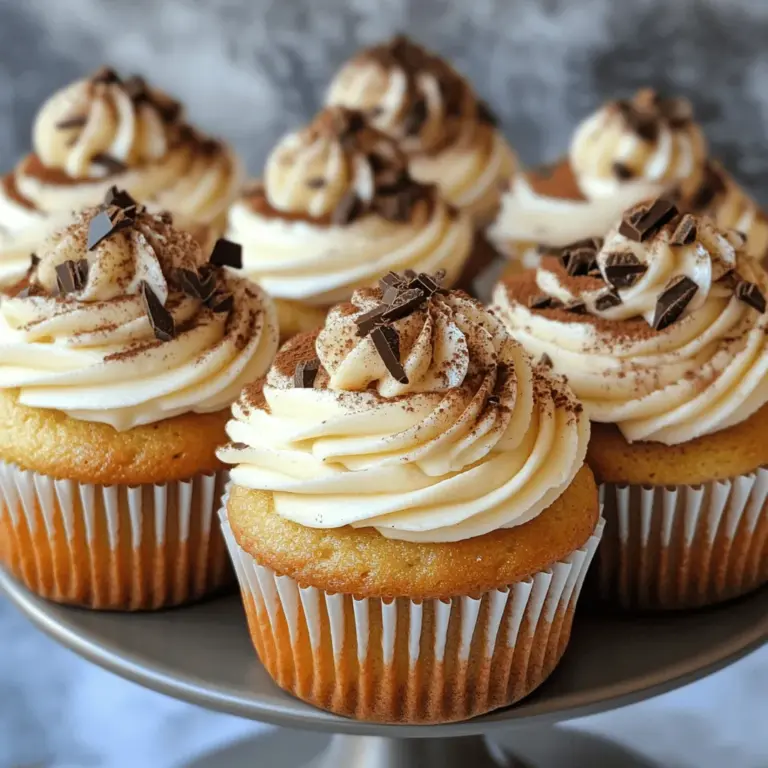 Um köstliche Tiramisu-Cupcakes zu machen, brauchen Sie folgende Zutaten: - 240 g Allzweckmehl - 1 Teelöffel Backpulver - 1/2 Teelöffel Natron - 1/4 Teelöffel Salz - 115 g ungesalzene Butter, weich - 200 g Kristallzucker - 2 große Eier - 1 Teelöffel Vanilleextrakt - 120 ml gebrühter Kaffee, abgekühlt - 60 ml Milch - 250 g Mascarpone-Käse - 240 ml Schlagsahne - 30 g Puderzucker - Ungesüßtes Kakaopulver zum Bestäuben - Dunkle Schokoladenspäne zur Garnierung (optional) Mascarpone-Käse ist das Herzstück dieser Cupcakes. Er sorgt für die cremige Textur. Achten Sie darauf, dass der Käse frisch ist. Der Kaffee gibt den Cupcakes ihren typischen Tiramisu-Geschmack. Verwenden Sie einen starken Kaffee für den besten Effekt. Die Butter sollte weich sein, damit sie sich gut vermischen lässt. Sie können die Tiramisu-Cupcakes anpassen. Für glutenfreie Cupcakes nutzen Sie glutenfreies Mehl. Wenn Sie eine vegane Variante möchten, ersetzen Sie die Eier durch Apfelmus oder Leinsamen. Anstelle von Mascarpone können Sie auch veganen Frischkäse verwenden. Für einen besonderen Geschmack fügen Sie etwas Amaretto oder Rum hinzu. Diese Variationen machen die Cupcakes einzigartig und köstlich. Heizen Sie den Ofen auf 175°C (350°F) vor. Legen Sie ein Muffinblech mit Papierförmchen aus. So bleibt der Teig leicht zu entnehmen. In einer Schüssel mischen Sie 240 g Allzweckmehl, 1 Teelöffel Backpulver, 1/2 Teelöffel Natron und 1/4 Teelöffel Salz. In einer anderen Schüssel vermengen Sie 120 ml gebrühten Kaffee und 60 ml Milch. Schlagen Sie 115 g weiche Butter und 200 g Zucker in einer großen Rührschüssel. Rühren Sie 2 Eier und 1 Teelöffel Vanilleextrakt ein. Fügen Sie abwechselnd die trockenen Zutaten und die Kaffee-Mischung hinzu. Rühren Sie nur so lange, bis alles vermischt ist. Teilen Sie den Teig gleichmäßig auf die Förmchen, sodass sie zu 2/3 gefüllt sind. Backen Sie die Cupcakes 18-20 Minuten lang. Überprüfen Sie mit einem Zahnstocher, ob sie fertig sind. Lassen Sie die Cupcakes 5 Minuten in der Form abkühlen. Danach legen Sie sie auf ein Kuchengitter, um vollständig abzukühlen. Schlagen Sie 250 g Mascarpone-Käse und 240 ml Schlagsahne in einer Rührschüssel. Fügen Sie nach und nach 30 g Puderzucker hinzu. Schlagen Sie weiter, bis sich steife Spitzen bilden. Frosting Sie die abgekühlten Cupcakes gleichmäßig mit einem Spritzbeutel oder einem Messer. Bestäuben Sie die Oberflächen mit ungesüßtem Kakaopulver. Garnieren Sie nach Wunsch mit Schokoladenspänen. Für die vollständige Anleitung schauen Sie sich das [Full Recipe] an. Beim Backen von Tiramisu-Cupcakes gibt es einige häufige Fehler. Ein großer Fehler ist, die Zutaten nicht richtig zu messen. Verwenden Sie immer eine Küchenwaage für Genauigkeit. Ein weiterer Fehler ist, die Cupcakes zu lange zu backen. Überprüfen Sie sie nach 18 Minuten. Ein Zahnstocher sollte sauber herauskommen. Zu viel Rühren kann den Teig zäh machen. Rühren Sie nur so lange, bis alles verbunden ist. Das Mascarpone-Frosting sollte luftig und cremig sein. Beginnen Sie, den Mascarpone-Käse in einer kalten Schüssel zu schlagen. Fügen Sie langsam die Schlagsahne hinzu. Schlagen Sie weiter, bis weiche Spitzen entstehen. Der Puderzucker kommt nach und sollte gut eingearbeitet werden. Achten Sie darauf, nicht zu lange zu schlagen, da das Frosting sonst gerinnt. Es sollte fest, aber nicht trocken sein. Die Präsentation macht viele Cupcakes besonders. Verwenden Sie einen Spritzbeutel für das Frosting. Dies gibt ein schönes Muster. Bestäuben Sie die Cupcakes mit ungesüßtem Kakaopulver. Dies verleiht ihnen ein elegantes Aussehen. Garnieren Sie sie mit Schokoladenspänen oder einer Kaffeebohne. Stellen Sie die Cupcakes auf eine hübsche Servierplatte. So wirken sie noch einladender. Für den besten Effekt, servieren Sie die Cupcakes frisch. Erleben Sie die Freude am Backen mit dem Full Recipe und zaubern Sie köstliche Tiramisu-Cupcakes! {{image_4}} Möchten Sie glutenfreie Tiramisu-Cupcakes? Kein Problem! Sie können einfach das Allzweckmehl durch glutenfreies Mehl ersetzen. Achten Sie darauf, eine Mischung zu wählen, die gut bindet. Oft enthält diese Mischung Maisstärke oder Tapiokastärke. So bleiben die Cupcakes fluffig und lecker. Für vegane Tiramisu-Cupcakes tauschen Sie die Eier gegen Apfelmus oder Chia-Samen aus. Verwenden Sie pflanzliche Butter und veganen Mascarpone. Auch die Milch können Sie durch Mandel- oder Hafermilch ersetzen. Diese einfachen Anpassungen sorgen für einen köstlichen veganen Genuss. Sie können den Geschmack Ihrer Tiramisu-Cupcakes leicht variieren. Fügen Sie Kakaopulver oder Espresso in den Teig hinzu. Das gibt einen intensiveren Kaffeegeschmack. Für Toppings probieren Sie frische Beeren oder Karamellsoße. Diese Extras machen Ihre Cupcakes einzigartig und besonders! Entdecken Sie alle Varianten in der [Full Recipe]. Um die Tiramisu-Cupcakes frisch zu halten, lagere sie in einem luftdichten Behälter. So bleiben sie saftig und lecker. Stelle sicher, dass die Cupcakes vollständig abgekühlt sind, bevor du sie verpackst. So vermeidest du Kondenswasser, das die Cupcakes matschig macht. Im Kühlschrank halten die Tiramisu-Cupcakes bis zu fünf Tage. Achte darauf, sie gut abzudecken. Wenn du sie länger aufbewahren möchtest, friere sie ein. Die Cupcakes sind im Gefrierschrank bis zu drei Monate haltbar. Verpacke sie dafür in Frischhaltefolie und lege sie in einen Gefrierbeutel. So bleiben sie frisch und schmackhaft. Um die Cupcakes aufzuwärmen, lasse sie zuerst auf Raumtemperatur kommen. Du kannst sie auch für ein paar Sekunden in die Mikrowelle legen. Achte darauf, dass sie nicht zu heiß werden. Wenn du möchtest, kannst du etwas frisches Mascarpone-Frosting hinzufügen, um den Geschmack aufzufrischen. So schmecken sie fast wie frisch gebacken. Für das vollständige Rezept, schau dir den [Full Recipe] an. Tiramisu-Cupcakes bleiben frisch für etwa fünf Tage. Lagere sie in einem luftdichten Behälter im Kühlschrank. So bleibt das Frosting schön cremig. Achte darauf, dass sie nicht austrocknen. Ja, du kannst die Cupcakes bis zu zwei Tage im Voraus zubereiten. Backe die Cupcakes und lasse sie vollständig abkühlen. Frosting kann ebenfalls im Voraus gemacht werden. Bewahre beides getrennt im Kühlschrank auf. Kurz vor dem Servieren kannst du die Cupcakes dekorieren. Du findest Tiramisu-Cupcakes in vielen Bäckereien und Cafés. Auch in einigen Supermärkten gibt es sie. Frage nach, ob sie frisch gebacken sind. So kannst du sicher sein, dass sie lecker schmecken. Wenn du keinen Mascarpone hast, kannst du Frischkäse verwenden. Eine Mischung aus Frischkäse und Schlagsahne funktioniert auch gut. Das Ergebnis wird zwar etwas anders, schmeckt aber trotzdem gut. Das Rezept ergibt zwölf köstliche Cupcakes. Perfekt für eine kleine Feier oder einen gemütlichen Abend. Du kannst die Menge leicht verdoppeln, wenn du mehr brauchst. Ja, du kannst kreativ sein! Füge Aromen wie Schokolade oder Nüsse hinzu. Du kannst auch verschiedene Toppings ausprobieren, wie Karamell oder Frucht. So machst du die Cupcakes ganz nach deinem Geschmack. Tiramisu-Cupcakes sind eine großartige Kombination aus zwei beliebten Desserts. Wir haben die Zutaten und Alternativen besprochen. Die Schritt-für-Schritt-Anleitungen machen das Backen einfach. Tipps helfen Ihnen, häufige Fehler zu vermeiden. Variationen bieten viel Spaß und Kreativität. Mit der richtigen Lagerung bleiben die Cupcakes frisch. Diese leckeren Cupcakes bringen Freude auf den Tisch. Probieren Sie sie aus und genießen Sie das Ergebnis!
