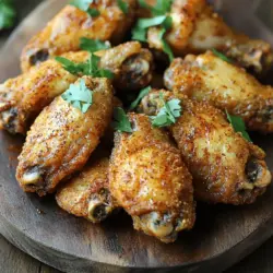 Für die knusprigen Hähnchenflügel benötigst du einfache, frische Zutaten. Diese sind: - 900 g Hühnchenflügel - 2 Teelöffel Backpulver - 1 Teelöffel Salz - 1 Teelöffel schwarzer Pfeffer Diese Hauptzutaten geben den Flügeln ihren tollen Geschmack und die gewünschte Knusprigkeit. Achte darauf, möglichst frische Flügel zu wählen. So wird das Ergebnis noch besser. Die Gewürze machen den Unterschied. Hier sind die besten Gewürze für deine Trockenrub: - 1 Teelöffel Knoblauchpulver - 1 Teelöffel Zwiebelpulver - 1 Teelöffel geräuchertes Paprikapulver - 1/2 Teelöffel Cayennepfeffer (nach Geschmack anpassen) - 1 Teelöffel getrockneter Oregano - 1 Teelöffel getrockneter Thymian Diese Gewürze verleihen den Flügeln Tiefe und Geschmack. Das geräucherte Paprikapulver bringt eine angenehme Rauchnote. Cayennepfeffer gibt einen kleinen Kick, den du je nach Vorliebe anpassen kannst. Die Garnitur und die Dips sind wichtig für das Gesamtbild. Hier einige Ideen: - Frische Petersilie zum Garnieren - BBQ-Sauce für Dip - Ranch-Dressing als cremige Option Frische Petersilie sorgt für einen schönen Farbkontrast. Die Dips bieten zusätzliche Geschmäcker. Du kannst die Flügel also nach deinem Geschmack servieren. Wenn du mehr Anregungen suchst, schau dir das Full Recipe an. Heizen Sie Ihren Ofen auf 220°C vor. Nehmen Sie ein Backblech und legen Sie es mit Aluminiumfolie aus. Dies hilft bei der Reinigung. Stellen Sie einen Drahtrost auf das Blech. Der Rost sorgt dafür, dass die Luft zirkulieren kann. So werden die Flügel gleichmäßig knusprig. Nehmen Sie die Hühnchenflügel und tupfen Sie sie mit Küchenpapier trocken. Dies ist wichtig! Wenn die Flügel nass sind, werden sie nicht knusprig. Entfernen Sie alle feuchten Stellen. Bereiten Sie die Flügel gut vor, damit sie perfekt gelingen. In einer großen Schüssel mischen Sie die trockenen Zutaten. Geben Sie Backpulver, Salz, Pfeffer, Knoblauchpulver, Zwiebelpulver, geräuchertes Paprikapulver, Cayennepfeffer, Oregano und Thymian hinzu. Rühren Sie alles gut um. Nehmen Sie die Flügel und geben Sie sie in die Schüssel. Wenden Sie die Flügel in der Mischung. Achten Sie darauf, dass sie gleichmäßig gewürzt sind. Legen Sie die gewürzten Flügel auf den Drahtrost. Verteilen Sie sie in einer einzigen Schicht. Backen Sie die Flügel für 40 bis 45 Minuten im Ofen. Wenden Sie die Flügel nach der Hälfte der Zeit, damit sie gleichmäßig garen. Wenn die Flügel goldbraun sind, nehmen Sie sie heraus. Um die Knusprigkeit zu verstärken, grillen Sie die Flügel für 2 bis 3 Minuten. Achten Sie darauf, dass sie nicht verbrennen. Lassen Sie die Flügel nach dem Backen kurz abkühlen. Übertragen Sie sie auf eine Servierplatte. Optional können Sie die Flügel mit frischer, gehackter Petersilie bestreuen. Servieren Sie die Flügel mit Ihrer Lieblings-Dip-Sauce. Diese knusprigen Flügel sind perfekt für jede Feier. Um die Hähnchenflügel richtig knusprig zu machen, ist das Backpulver der Schlüssel. Es hilft dabei, die Haut zu lockern. Dieses kleine Geheimnis ist sehr wichtig. Tupfen Sie die Flügel gut trocken. Feuchtigkeit ist der Feind der Knusprigkeit. Ein Drahtrost sorgt dafür, dass die Luft zirkulieren kann. Das hilft, die Flügel rundum knusprig zu machen. Ein häufiger Fehler ist, dass die Flügel zu dicht auf dem Blech liegen. Achten Sie darauf, dass sie in einer einzigen Schicht liegen. Wenn sie sich berühren, werden sie nicht knusprig. Ein weiterer Fehler ist, die Flügel nicht zu würzen. Eine gute Gewürzmischung macht den Unterschied. Auch das Grillen am Ende kann man vergessen. Ein kurzer Grillgang bringt die perfekte Knusprigkeit. Um den Geschmack zu verstärken, können Sie unerwartete Zutaten hinzufügen. Zum Beispiel, versuchen Sie etwas Honig oder Ahornsirup in der Gewürzmischung. Das gibt einen süßen Kick. Ein Spritzer Zitronensaft kann die Aromen aufhellen. Auch ein wenig geräucherter Paprika bringt Tiefe in den Geschmack. Experimentieren Sie mit diesen Zutaten für ein besonderes Gericht. Für das vollständige Rezept, schauen Sie sich bitte [Full Recipe] an. {{image_4}} Wenn Sie es gerne scharf mögen, fügen Sie mehr Cayennepfeffer oder Chili-Flocken hinzu. Diese Gewürze geben den Flügeln einen starken Kick. Sie können auch etwas scharfe Soße in die Gewürzmischung einarbeiten. So erhalten Sie eine tolle Mischung aus Trockenrub und feuchter Schärfe. Für BBQ-Fans können Sie eine süße BBQ-Soße verwenden. Mischen Sie einen Esslöffel Ihrer Lieblings-BBQ-Soße in die Gewürzmischung. Diese Version ist perfekt für Grillpartys. Sie bekommen die würzige, süße Note, die alle lieben. Die Flügel werden somit außen knusprig und innen saftig. Wenn Sie auf Kohlenhydrate achten, lassen Sie den Zucker in BBQ-Soßen weg. Stattdessen können Sie mehr Gewürze wie Paprika oder Kreuzkümmel verwenden. Diese Gewürze verstärken den Geschmack, ohne zusätzliche Kohlenhydrate hinzuzufügen. So bleibt Ihr Gericht lecker und gesund. Für das vollständige Rezept schauen Sie bitte hier: [Full Recipe]. Um die Hähnchenflügel frisch zu halten, lagere sie in einem luftdichten Behälter. Stelle sicher, dass der Behälter gut verschlossen ist, um Feuchtigkeit zu vermeiden. Du kannst die Flügel bis zu drei Tage im Kühlschrank aufbewahren. Achte darauf, sie abzukühlen, bevor du sie einpackst. So bleiben sie knusprig und lecker. Wenn du Reste hast, kannst du sie leicht aufwärmen. Heize deinen Ofen auf 180°C vor. Lege die Flügel auf ein Backblech und backe sie etwa 10-15 Minuten. So werden sie wieder knusprig. Du kannst auch eine Pfanne verwenden. Erhitze sie bei mittlerer Hitze für ein paar Minuten. Wende sie oft, um ein Anbrennen zu vermeiden. Wenn du mehr Flügel zubereiten möchtest, friere sie ein. Lege die abgekühlten Flügel in einen Gefrierbeutel und drücke die Luft heraus. So bleiben sie bis zu drei Monate frisch. Zum Auftauen lege die Flügel über Nacht in den Kühlschrank. Du kannst sie auch in der Mikrowelle auftauen, aber das kann die Knusprigkeit beeinträchtigen. Verwende nach dem Auftauen die oben genannten Methoden, um sie wieder aufzuwärmen. Die Zubereitung dauert insgesamt etwa 55 Minuten. Davon sind 10 Minuten für die Vorbereitung und 40-45 Minuten für das Backen nötig. Manchmal kann die Zeit etwas variieren, je nach Ofen und Flügelgröße. Ja, du kannst die Flügel frittieren. Frittieren gibt ihnen eine andere Textur. Erhitze das Öl auf 180°C und frittiere die Flügel etwa 10-12 Minuten. Achte darauf, dass sie knusprig und goldbraun sind. Zu Hähnchenflügeln passen viele Beilagen. Hier sind einige Vorschläge: - Karotten- und Selleriesticks - Knoblauchbrot - Coleslaw - Pommes Frites - Dips wie Ranch oder Blauschimmelkäse Das vollständige Rezept findest du unter dem Titel "Crispy Dry Rub Hähnchenflügel". Dort stehen alle Zutaten und Schritte, die du benötigst, um dieses leckere Gericht zuzubereiten. Zusammenfassend haben wir die besten Zutaten für knusprige Hähnchenflügel besprochen. Ich habe dir eine einfache Schritt-für-Schritt-Anleitung gegeben, um sie perfekt zuzubereiten. Teile auch einige hilfreiche Tipps für extra Knusprigkeit und leckere Variationen, die du ausprobieren kannst. Mit diesen Informationen kannst du köstliche Hähnchenflügel zubereiten und beeindrucken. Sei kreativ und hab Spaß beim Kochen!