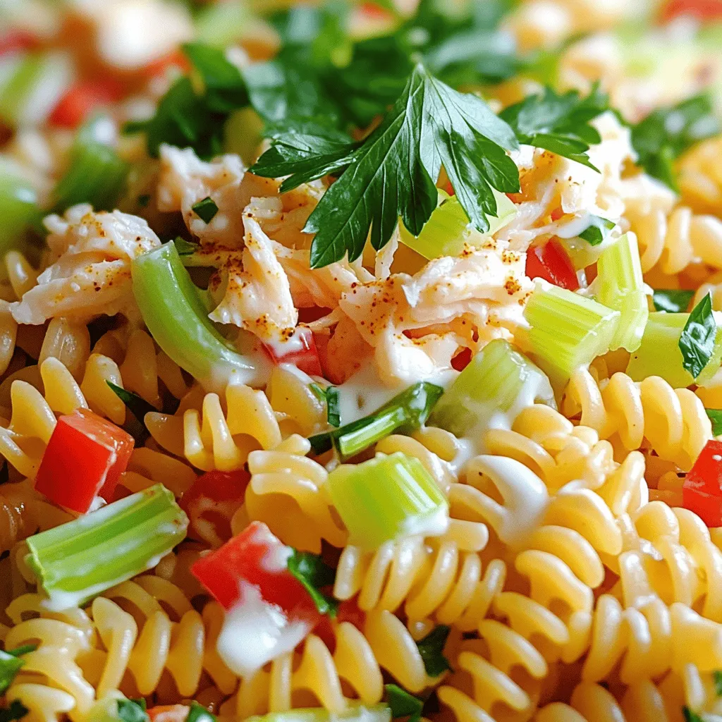 Für einen leckeren Cajun Crab Pasta Salad brauchen wir: - 225 g Fusilli-Pasta - 240 g gekochtes Krabbenfleisch, zerrupft - 125 g rote Paprika, gewürfelt - 125 g Sellerie, gewürfelt - 60 g Frühlingszwiebeln, in Ringe geschnitten Die Fusilli-Pasta ist die perfekte Basis. Sie hat die richtige Form, um das Dressing gut zu halten. Gekochtes Krabbenfleisch bringt einen tollen Geschmack. Die Paprika und der Sellerie sorgen für Frische und Crunch. Frühlingszwiebeln fügen einen milden Zwiebelgeschmack hinzu. Für das Dressing benötigen wir: - 60 g Mayonnaise - 30 g saure Sahne - 15 g Dijon-Senf - 15 g Cajun-Gewürz - 15 ml Zitronensaft - Salz und Pfeffer nach Geschmack Das Dressing macht den Salat cremig und würzig. Mayonnaise und saure Sahne sorgen für die cremige Basis. Der Dijon-Senf bringt Schärfe. Cajun-Gewürz ist der Star hier! Es sorgt für den typischen Cajun-Geschmack. Zitronensaft gibt Frische und balanciert die Aromen. Dieser Salat reicht für 4 Portionen. Jede Portion hat etwa: - 350 Kalorien - 15 g Protein - 25 g Kohlenhydrate - 25 g Fett Die Kalorien können je nach Dressing und Zutaten leicht variieren. Dieser Salat ist nicht nur lecker, sondern auch nahrhaft. Er ist perfekt für ein leichtes Mittagessen oder ein Picknick. Wenn Sie den Salat zubereiten, probieren Sie den Full Recipe für mehr Details und Tipps. Um die Fusilli-Pasta zu kochen, setzen Sie einen großen Topf mit Wasser auf. Bringen Sie das Wasser zum Kochen. Fügen Sie dann die Fusilli-Pasta hinzu. Kochen Sie die Pasta gemäß der Packungsanweisung, bis sie al dente ist. Gießen Sie die Pasta ab und spülen Sie sie mit kaltem Wasser ab. So stoppen Sie den Kochprozess. Lassen Sie die Nudeln in einer großen Rührschüssel abkühlen. Kühle Nudeln sorgen für einen frischen Geschmack. Für das Dressing nehmen Sie eine separate Schüssel. Geben Sie Mayonnaise, saure Sahne, Dijon-Senf, Cajun-Gewürz und Zitronensaft hinein. Fügen Sie Salz und Pfeffer nach Geschmack hinzu. Rühren Sie die Mischung gut um, bis sie glatt ist. Achten Sie darauf, dass das Dressing nicht zu dick oder zu dünn ist. Ein gutes Dressing macht den Salat leckerer. Jetzt kommt der spannende Teil! Geben Sie das zerrupfte Krabbenfleisch, die gewürfelte rote Paprika, den gewürfelten Sellerie und die geschnittenen Frühlingszwiebeln zur abgekühlten Pasta in die Rührschüssel. Gießen Sie das Dressing über die Mischung. Heben Sie die Zutaten vorsichtig unter. So bleibt die Pasta schön und ganz. Achten Sie darauf, dass alles gut vermischt ist. Probieren Sie den Salat und passen Sie die Gewürze nach Ihrem Geschmack an. Mögen Sie es etwas cremiger? Fügen Sie mehr Mayonnaise hinzu. Für das vollständige Rezept sehen Sie sich die [Full Recipe] an. Um den Salat cremiger zu machen, können Sie mehr Mayonnaise hinzufügen. Wenn Sie es noch reichhaltiger möchten, probieren Sie auch etwas Frischkäse. Ein Spritzer Zitronensaft gibt der Mischung einen frischen Kick. Passen Sie die Gewürze nach Ihrem Geschmack an. Mögen Sie es schärfer? Fügen Sie mehr Cajun-Gewürz hinzu. Ein häufiger Fehler ist, die Pasta zu lange zu kochen. Sie sollte al dente sein, damit sie nicht matschig wird. Ein weiterer Fehler ist, das Dressing zu früh hinzuzufügen. Lassen Sie den Salat zuerst abkühlen. Das sorgt für eine bessere Konsistenz. Wenn Sie nicht genug Würze verwenden, schmeckt der Salat flach. Probieren Sie ihn und passen Sie ihn an! Präsentieren Sie den Salat in einer großen Schüssel oder auf einem schönen Teller. Garnieren Sie ihn mit frischer Petersilie. So sieht er frisch und einladend aus. Dazu passen knusprige Brotstücke oder ein grüner Salat. Diese Beilagen runden Ihr Gericht ab und machen es perfekt für jede Gelegenheit. {{image_4}} Es gibt viele Wege, um Cajun Crab Pasta Salad anzupassen. Wenn Sie eine vegetarische Option wollen, ersetzen Sie das Krabbenfleisch durch gewürfelten Tofu oder Kichererbsen. Beide Optionen bringen viel Protein. Wenn Sie andere Meeresfrüchte lieben, probieren Sie Garnelen oder Muscheln. Diese ergänzen den Geschmack perfekt und machen den Salat noch interessanter. Der Salat kann würziger oder milder sein. Für eine würzige Version fügen Sie mehr Cajun-Gewürz hinzu. Wenn Sie es mild mögen, reduzieren Sie die Gewürze. Sie können auch andere Gewürze verwenden. Paprika oder Knoblauchpulver geben zusätzliche Tiefe. Frische Kräuter wie Dill oder Basilikum bringen frische Noten ins Spiel. Saisonales Gemüse macht diesen Salat noch besser. Im Sommer verwenden Sie frische Tomaten oder Zucchini. Im Winter können Sie geröstete Kürbisstücke oder Brokkoli hinzufügen. Diese Zutaten bringen Farbe und Geschmack. Achten Sie darauf, die Gemüse je nach Saison auszuwählen. So bleibt Ihr Salat immer frisch und lecker. Um den Cajun Crab Pasta Salad frisch zu halten, lege ihn in einen luftdichten Behälter. Im Kühlschrank bleibt er bis zu drei Tage gut. Halte den Salat immer kalt. So bleiben die Aromen frisch. Du solltest ihn jedoch nicht einfrieren. Die Textur der Pasta und der Krabben wird dadurch matschig. Wenn du den Salat nach dem Kühlen servierst, schau, ob er etwas trocken wirkt. Füge einfach einen Spritzer Zitronensaft oder etwas extra Mayonnaise hinzu. Das belebt die Aromen sofort. Um matschige Zutaten zu vermeiden, füge frisches Gemüse erst kurz vor dem Servieren hinzu. So bleibt alles knackig und frisch. Achte darauf, wie der Salat aussieht und riecht. Wenn er unangenehm riecht oder die Farbe sich verändert, ist es Zeit, ihn wegzuwerfen. Um die maximale Frische zu erreichen, packe den Salat immer luftdicht ein. So hält er bis zu drei Tage. Ein frischer, leckerer Salat sorgt für Freude beim Essen und bringt den Geschmack der Cajun-Küche auf deinen Tisch. Cajun Crab Pasta Salad bleibt im Kühlschrank frisch. Bewahren Sie ihn in einem luftdichten Behälter auf. So bleibt der Salat bis zu drei Tage genießbar. Nach dieser Zeit kann der Geschmack nachlassen. Achten Sie darauf, den Salat vor dem Verzehr zu riechen. Wenn er komisch riecht, werfen Sie ihn weg. Ja, frische Krabben sind eine Option. Sie bieten einen tollen Geschmack. Allerdings ist die Zubereitung aufwendiger. Frische Krabben müssen gekocht und geschält werden. Das dauert länger als die Verwendung von gekochtem Krabbenfleisch. Wenn Sie frische Krabben verwenden, achten Sie darauf, sie gut zu würzen. Der Geschmack muss zu den anderen Zutaten passen. Cajun Crab Pasta Salad enthält Pasta, die nicht keto-freundlich ist. Für eine Keto-Option können Sie die Pasta durch Zucchini-Nudeln ersetzen. Diese haben weniger Kohlenhydrate. Auch die Menge an Mayonnaise und saurer Sahne kann angepasst werden. So bleibt der Salat lecker und passt besser zu einer Keto-Diät. Um diesen leckeren Cajun Crab Pasta Salad zuzubereiten, haben wir alle wichtigen Schritte und Zutaten besprochen. Von der perfekten Fusilli-Pasta bis hin zum cremigen Dressing ist alles dabei. Du kannst den Salat nach Belieben variieren und anpassen, um deinen Geschmack zu treffen. Denke an die besten Tipps zum Lagern und Servieren. So bleibt der Salat frisch und lecker. Mit diesen einfachen Anleitungen und Tricks wirst du deinen Gästen garantiert gefallen. Viel Spaß beim Zubereiten und Genießen!