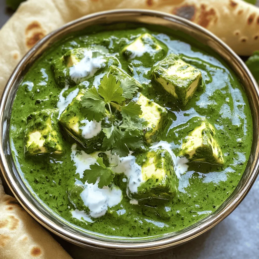 - 250 g Paneer, gewürfelt - 500 g frische Spinatblätter, gewaschen und blanchiert - 1 große Zwiebel, fein gehackt - 2 Tomaten, püriert Die Hauptzutaten sind einfach und frisch. Paneer ist ein indischer Käse, der gut zu Spinat passt. Spinat bringt Farbe und Nährstoffe in das Gericht. Die Zwiebel gibt Geschmack, während die Tomaten die Sauce schön cremig machen. - 1 Teelöffel Kreuzkümmelsamen - 1 Teelöffel Garam Masala - 2 Esslöffel Ghee oder Pflanzenöl Kreuzkümmelsamen fügen einen nussigen Geschmack hinzu. Garam Masala ist eine Gewürzmischung, die das Gericht warm und aromatisch macht. Ghee oder Pflanzenöl sorgt für eine perfekte Bräunung der Zutaten. - Frische Sahne - Korianderblätter - Salz Frische Sahne macht das Gericht reichhaltiger und cremiger. Korianderblätter bringen Frische und Farbe. Salz verbessert die Aromen und bringt alles zusammen. Wenn du mehr über die Zubereitung erfahren möchtest, schau dir das Full Recipe an. - Zuerst setze einen Topf mit Wasser auf, bis es kocht. - Gib die frischen Spinatblätter hinein und blanchiere sie 2-3 Minuten. - Danach lasse den Spinat abtropfen und lege ihn sofort in kaltes Wasser. - Nach dem Abkühlen püriere die Blätter, bis du eine glatte Paste erhältst. - Erhitze in einer großen Pfanne Ghee oder Pflanzenöl bei mittlerer Hitze. - Füge die Kreuzkümmelsamen hinzu und lasse sie kurz aufploppen. - Dann gib die fein gehackten Zwiebeln und die grünen Chilischoten in die Pfanne. - Brate sie an, bis die Zwiebeln goldbraun sind, das dauert etwa 5 Minuten. - Jetzt kommen die pürierten Tomaten in die Pfanne. - Füge das Kurkuma-Pulver, das rote Chilipulver und das Salz hinzu. - Koche die Mischung, bis sie eindickt und das Öl an der Oberfläche sichtbar wird. - Das dauert etwa 5-7 Minuten. - Rühre dann die Spinatpaste unter und lasse alles bei niedriger Hitze 4-5 Minuten köcheln. - Nimm die gewürfelten Paneer-Stücke und mische sie vorsichtig unter die Sauce. - Achte darauf, dass der Paneer gut mit der Spinatsoße bedeckt ist. - Koche das Ganze für weitere 3 Minuten. - Streue das Garam Masala darüber und rühre vorsichtig um. - Passe das Salz nach deinem Geschmack an. Für das vollständige Rezept, schau dir den Abschnitt "Full Recipe" an. Um die perfekte Konsistenz für dein Palak Paneer zu erreichen, püriere den Spinat gut. Ein feiner Mix gibt dir eine schöne, glatte Sauce. Die Sauce sollte richtig eindicken. Lasse sie lange genug kochen, bis das Öl an der Oberfläche erscheint. So bleibt der Geschmack stark und lecker. Du kannst das Schärfelevel nach deinem Geschmack variieren. Füge mehr oder weniger grüne Chilischoten hinzu. Wenn du andere Gewürzkombinationen magst, probiere Kreuzkümmel oder Bockshornklee. Diese geben dem Gericht einen neuen Twist. Die Präsentation ist wichtig! Serviere das Palak Paneer in einer warmen Schüssel. Träufle etwas frische Sahne oben auf. Das sieht toll aus! Naan oder Basmatireis sind perfekte Beilagen. Sie ergänzen das Gericht und machen es vollwertig. {{image_4}} Für eine vegane Version von Palak Paneer kannst du den Paneer durch Tofu ersetzen. Tofu hat eine ähnliche Textur und nimmt die Aromen gut auf. Du kannst festen Tofu verwenden und ihn in Würfel schneiden. Eine weitere tolle Idee ist die Verwendung von Kokoscreme. Kokoscreme gibt dem Gericht einen reichen, cremigen Geschmack. Sie passt gut zu Spinat und sorgt für einen tollen Kontrast. Wenn du eine kalorienärmere Option suchst, nutze fettarmen Paneer. Dieser hat weniger Fett, aber immer noch Geschmack. Zusätzlich kannst du auch mehr Gemüse hinzufügen. Karotten, Erbsen oder Blumenkohl machen das Gericht noch nährstoffreicher und bunter. Diese Gemüseoptionen sind gesund und lecker. In Punjab bereiten viele Menschen Palak Paneer nach einer speziellen Art zu. Sie fügen oft mehr Gewürze hinzu, um den Geschmack zu intensivieren. Es gibt auch interessante Varianten mit exotischen Gewürzen. Zum Beispiel kannst du Fenchelsamen oder Bockshornkleesamen hinzufügen. Diese Gewürze verleihen dem Gericht einen neuen, aufregenden Geschmack. Für die vollständige Zubereitung schau dir das Full Recipe an! Für die Lagerung von Palak Paneer ist der Kühlschrank der beste Ort. Du kannst es in einem luftdichten Behälter aufbewahren. So bleibt der Geschmack frisch. Normalerweise bleibt es 3 bis 4 Tage gut. Wenn du länger aufbewahren möchtest, kannst du es einfrieren. - Kühlschranklagerung: Palak Paneer in einem luftdichten Behälter für 3-4 Tage lagern. - Frierhinweise: In einem gefrierfesten Behälter lagern. Es hält bis zu 3 Monate. Um Palak Paneer aufzuwärmen, benutze eine Pfanne. Das bringt den Geschmack zurück. Du kannst auch die Mikrowelle nutzen, aber die Pfanne gibt ein besseres Ergebnis. - Beste Methode zum Aufwärmen: In einer Pfanne bei mittlerer Hitze erhitzen. - Tipps für die Konsistenz: Füge etwas Wasser hinzu, wenn es zu dick ist. Um den Geschmack deines Palak Paneer zu bewahren, achte auf die Verpackung. Halte die Reste gut verpackt. Vermeide Feuchtigkeit, da sie den Geschmack beeinträchtigen kann. - Verpackungstipps: Verwende luftdichte Behälter oder Frischhaltefolie. - Vermeidung von Feuchtigkeit: Lagere es an einem trockenen Ort im Kühlschrank. Mit diesen Tipps bleibt dein Palak Paneer frisch und lecker! Probiere es aus und genieße es immer wieder. Für das vollständige Rezept besuche die "Full Recipe" Sektion. Um Palak Paneer noch besser zu machen, probiere einige Anpassungen. Du kannst mehr Gewürze hinzufügen, um den Geschmack zu intensivieren. Auch zusätzliche Zutaten wie Kichererbsen oder Kartoffeln machen das Gericht spannender. Verwende frische Kräuter wie Minze oder Basilikum für ein frisches Aroma. Ich empfehle, die Gewürze während des Kochens zu kosten. So findest du die perfekte Balance. Ja, Palak Paneer ist gesund. Spinat enthält viele Vitamine und Mineralien. Er ist reich an Eisen, was gut für das Blut ist. Paneer liefert hochwertiges Protein, ideal für die Muskulatur. Außerdem enthält es Kalzium, wichtig für die Knochen. Das Gericht ist nährstoffreich und sättigend. Ideal für eine ausgewogene Ernährung. Palak Paneer hält sich im Kühlschrank etwa 3 bis 4 Tage. Stelle sicher, dass du es in einem luftdichten Behälter aufbewahrst. Im Gefrierschrank kann es bis zu 3 Monate halten. Achte darauf, es gut einzufrieren, um Gefrierbrand zu vermeiden. Wenn du es wieder aufwärmst, mache es langsam in der Mikrowelle oder auf dem Herd. Für authentisches Palak Paneer empfehle ich indische Restaurants in deiner Nähe. Einige Ketten bieten leckeres, traditionelles Essen. Suche nach Bewertungen online, um gute Plätze zu finden. Oft gibt es auch gute lokale Küchen, die sich auf indische Gerichte spezialisiert haben. Probiere verschiedene Restaurants aus, um deinen Favoriten zu finden. Ja, gefrorener Spinat ist eine gute Option. Er spart Zeit, da du ihn nicht blanchieren musst. Achte darauf, ihn gut abzutropfen, um überschüssige Flüssigkeit zu vermeiden. Der Nachteil ist, dass gefrorener Spinat manchmal weniger Geschmack hat. Frischer Spinat hat oft eine bessere Textur und mehr Aroma. Palak Paneer ist einfach und lecker. Wir haben die Hauptzutaten, Gewürze und Zubereitung besprochen. Du weißt jetzt, wie du das Gericht perfekt machst und welche Variationen es gibt. Von veganen Optionen bis zu Tipps für die Lagerung, du bist gut informiert. Experimentiere mit den Gewürzen und genieße dein Essen. Viel Spaß beim Kochen!