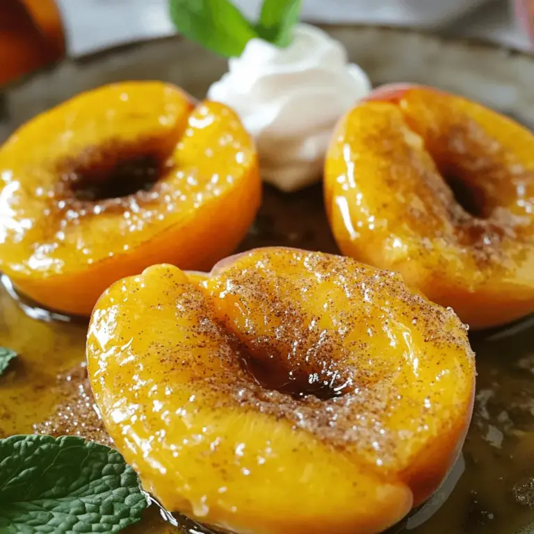 - 4 reife Pfirsiche - 2 Esslöffel brauner Zucker - 1 Teelöffel gemahlener Zimt - 1 Teelöffel Vanilleextrakt - 1 Esslöffel Butter - Prise Salz - Griechischer Joghurt oder Vanilleeis Die Hauptzutaten sind einfach und frisch. Du möchtest reife Pfirsiche, die sich leicht schneiden lassen. Brauner Zucker gibt den Pfirsichen eine schöne Karamellnote. Zimt bringt Wärme und Vanille rundet den Geschmack ab. Falls du es noch besser machen willst, füge die optionale Butter hinzu. Sie macht die Pfirsiche noch saftiger. Das Salz verstärkt die Süße. Griechischer Joghurt oder Vanilleeis macht das Dessert perfekt. Für das vollständige Rezept, schau dir die Anleitung an. Es ist einfach und schnell. Du wirst diese Luftfritteuse-Pfirsiche lieben! Beginne damit, deine Luftfritteuse auf 190°C (375°F) vorzuheizen. Dies hilft, die Pfirsiche gleichmäßig zu garen. In einer kleinen Schüssel mischst du jetzt die trockenen Zutaten. Nimm den braunen Zucker, den Zimt und eine Prise Salz. Mische alles gut, bis es gleichmäßig ist. So erhältst du eine leckere Zimt-Zucker-Mischung. Jetzt kommen die Pfirsiche. Halbiere die reifen Pfirsiche und entferne die Kerne. Bestreiche die Schnittflächen mit geschmolzener Butter. Diese Butter sorgt für einen tollen Geschmack. Streue dann die Zimt-Zucker-Mischung gleichmäßig über die Pfirsichhälften. Platziere die Pfirsiche mit der Schnittseite nach oben in den Korb der Luftfritteuse. Achte darauf, dass sie nicht übereinanderliegen. So garen sie besser. Gare die Pfirsiche in der Luftfritteuse für etwa 8 bis 10 Minuten. Schau nach 8 Minuten nach, ob sie weich sind. Die Ränder sollten leicht karamellisiert sein. Wenn sie fertig sind, nimm die Pfirsiche vorsichtig heraus. Diese warmen, süßen Pfirsiche sind jetzt bereit zum Servieren. Du kannst sie mit Vanilleextrakt beträufeln, wenn du magst. Um die besten Pfirsiche zu finden, schaue dir die Farbe und die Haut an. Gute Pfirsiche haben eine goldene oder rötliche Farbe und sind leicht weich, wenn du sie drückst. Wenn sie zu hart sind, lasse sie ein paar Tage bei Raumtemperatur reifen. Lagere Pfirsiche nicht im Kühlschrank, da dies ihren Geschmack mindern kann. Du kannst dein Rezept anpassen, um neue Geschmäcker zu entdecken. Füge gehackte Nüsse oder einen Löffel Honig hinzu, um mehr Textur und Süße zu bekommen. Andere Früchte wie Nektarinen oder Äpfel funktionieren auch gut. Experimentiere mit verschiedenen Kombinationen, um deinen perfekten Snack zu finden. Präsentiere die Pfirsiche auf einer schönen Platte. Du kannst sie mit griechischem Joghurt oder Vanilleeis servieren. Dies gibt einen tollen Kontrast zu den warmen Pfirsichen. Füge frische Minzblätter hinzu, um die Farben zu leben. Ein wenig zusätzlicher Honig als Topping macht sie noch leckerer und süßer. {{image_4}} - Kühlschranklagerung: Wenn du Reste hast, lege die Pfirsiche in einen luftdichten Behälter. So bleiben sie frisch. Du kannst sie bis zu drei Tage im Kühlschrank aufbewahren. Die Kühle sorgt dafür, dass der Geschmack bleibt. - Gefrieren der Pfirsiche: Wenn du die Pfirsiche länger aufbewahren möchtest, friere sie ein. Halbiere und entkerne die Pfirsiche zuerst. Lege sie dann auf ein Backblech und friere sie für ein paar Stunden ein. Danach kannst du sie in einen Gefrierbeutel geben. So bleiben sie bis zu sechs Monate haltbar. - Wie lange sind die Pfirsiche haltbar? Im Kühlschrank sind die Pfirsiche drei Tage frisch. Im Gefrierfach kannst du sie bis zu sechs Monate aufbewahren, ohne dass sie ihre Qualität verlieren. - Überblick über Lebensmittel-Sicherheit: Achte darauf, dass die Pfirsiche nicht matschig oder schimmelig sind. Diese Zeichen zeigen, dass sie nicht mehr gut sind. Bei Zweifel, schmeiß sie weg. Sicherheit ist wichtig in der Küche. Um die einfachen Luftfritteuse-Pfirsiche zuzubereiten, beginne mit der Vorbereitung. Heize deine Luftfritteuse auf 190°C vor. Mische in einer Schüssel den braunen Zucker, Zimt und eine Prise Salz. Bestreiche die Schnittflächen der halbierten Pfirsiche mit geschmolzener Butter. Streue dann die Zimt-Zucker-Mischung gleichmäßig darauf. Platziere die Pfirsichhälften im Korb der Luftfritteuse. Gare sie für 8 bis 10 Minuten, bis sie zart sind. Beträufle die Pfirsiche mit Vanilleextrakt und serviere sie warm. Vorbereitungszeit beträgt 10 Minuten und die Gesamtzeit ist 20 Minuten. Für eine ansprechende Präsentation lege die Pfirsiche auf eine schöne Servierplatte. Du kannst etwas zusätzlichen Honig darüberträufeln. Frische Minzblätter machen das Bild lebendiger. Diese Garnierungen steigern die Attraktivität und den Genuss. Die Farben und Aromen machen den Unterschied für deine Gäste. Die Luftfritteuse bringt Pfirsiche schnell auf Temperatur. Dadurch karamellisieren sie außen. Du bekommst eine süße, goldene Kruste. Die Innenseite bleibt zart und saftig. Im Vergleich zum traditionellen Backen brauchst du weniger Zeit. Die Luftfritteuse nutzt heiße Luft. Dies reduziert die Notwendigkeit von viel Öl. Es ist gesünder und einfacher. Außerdem bleibt der Geschmack der Pfirsiche erhalten. Du wirst die frischen Aromen lieben! Ja, du kannst die Pfirsiche auch ohne Zucker zubereiten. Viele Alternativen sind verfügbar. Du kannst Honig oder Ahornsirup verwenden. Diese sind natürliche Süßungsmittel. Sie verleihen den Pfirsichen eine angenehme Süße. Einige mögen auch Stevia oder Erythrit. Diese sind kalorienarm und süß. Probiere aus, was dir am besten schmeckt. Ohne Zucker bleiben die Pfirsiche frisch und lecker. Dieses Rezept ist sehr kinderfreundlich. Du kannst die Süße leicht anpassen. Verwende weniger Zucker oder Süßungsmittel. Achte darauf, dass die Kinder beim Kochen sicher sind. Die Luftfritteuse wird heiß. Lass Kinder niemals alleine damit arbeiten. Es ist wichtig, dass sie immer unter Aufsicht sind. So können alle gemeinsam genießen! Du hast nun alle Schritte und Tipps für die Zubereitung leckerer Pfirsiche in der Luftfritteuse. Wir haben die Hauptzutaten besprochen, wie man die Pfirsiche perfekt auswählt und lagert. Außerdem hast du praktische Tipps zur Variierung des Rezepts und zur ansprechenden Präsentation erhalten. Nutze diese Informationen, um ein einfaches, gesundes und köstliches Dessert zu zaubern. Lass deiner Kreativität freien Lauf und genieße deine Kreationen mit Familie und Freunden!