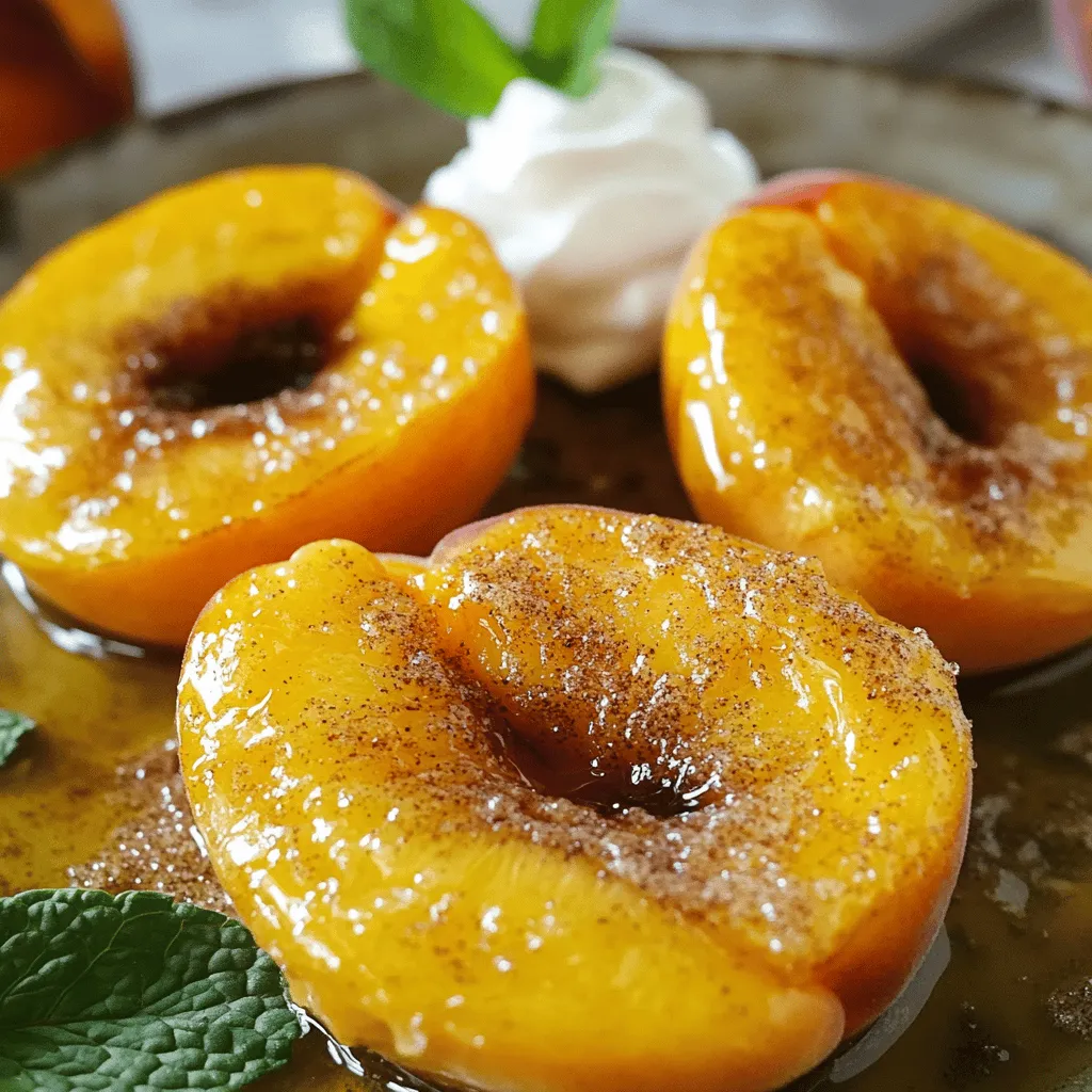 - 4 reife Pfirsiche - 2 Esslöffel brauner Zucker - 1 Teelöffel gemahlener Zimt - 1 Teelöffel Vanilleextrakt - 1 Esslöffel Butter - Prise Salz - Griechischer Joghurt oder Vanilleeis Die Hauptzutaten sind einfach und frisch. Du möchtest reife Pfirsiche, die sich leicht schneiden lassen. Brauner Zucker gibt den Pfirsichen eine schöne Karamellnote. Zimt bringt Wärme und Vanille rundet den Geschmack ab. Falls du es noch besser machen willst, füge die optionale Butter hinzu. Sie macht die Pfirsiche noch saftiger. Das Salz verstärkt die Süße. Griechischer Joghurt oder Vanilleeis macht das Dessert perfekt. Für das vollständige Rezept, schau dir die Anleitung an. Es ist einfach und schnell. Du wirst diese Luftfritteuse-Pfirsiche lieben! Beginne damit, deine Luftfritteuse auf 190°C (375°F) vorzuheizen. Dies hilft, die Pfirsiche gleichmäßig zu garen. In einer kleinen Schüssel mischst du jetzt die trockenen Zutaten. Nimm den braunen Zucker, den Zimt und eine Prise Salz. Mische alles gut, bis es gleichmäßig ist. So erhältst du eine leckere Zimt-Zucker-Mischung. Jetzt kommen die Pfirsiche. Halbiere die reifen Pfirsiche und entferne die Kerne. Bestreiche die Schnittflächen mit geschmolzener Butter. Diese Butter sorgt für einen tollen Geschmack. Streue dann die Zimt-Zucker-Mischung gleichmäßig über die Pfirsichhälften. Platziere die Pfirsiche mit der Schnittseite nach oben in den Korb der Luftfritteuse. Achte darauf, dass sie nicht übereinanderliegen. So garen sie besser. Gare die Pfirsiche in der Luftfritteuse für etwa 8 bis 10 Minuten. Schau nach 8 Minuten nach, ob sie weich sind. Die Ränder sollten leicht karamellisiert sein. Wenn sie fertig sind, nimm die Pfirsiche vorsichtig heraus. Diese warmen, süßen Pfirsiche sind jetzt bereit zum Servieren. Du kannst sie mit Vanilleextrakt beträufeln, wenn du magst. Um die besten Pfirsiche zu finden, schaue dir die Farbe und die Haut an. Gute Pfirsiche haben eine goldene oder rötliche Farbe und sind leicht weich, wenn du sie drückst. Wenn sie zu hart sind, lasse sie ein paar Tage bei Raumtemperatur reifen. Lagere Pfirsiche nicht im Kühlschrank, da dies ihren Geschmack mindern kann. Du kannst dein Rezept anpassen, um neue Geschmäcker zu entdecken. Füge gehackte Nüsse oder einen Löffel Honig hinzu, um mehr Textur und Süße zu bekommen. Andere Früchte wie Nektarinen oder Äpfel funktionieren auch gut. Experimentiere mit verschiedenen Kombinationen, um deinen perfekten Snack zu finden. Präsentiere die Pfirsiche auf einer schönen Platte. Du kannst sie mit griechischem Joghurt oder Vanilleeis servieren. Dies gibt einen tollen Kontrast zu den warmen Pfirsichen. Füge frische Minzblätter hinzu, um die Farben zu leben. Ein wenig zusätzlicher Honig als Topping macht sie noch leckerer und süßer. {{image_4}} - Kühlschranklagerung: Wenn du Reste hast, lege die Pfirsiche in einen luftdichten Behälter. So bleiben sie frisch. Du kannst sie bis zu drei Tage im Kühlschrank aufbewahren. Die Kühle sorgt dafür, dass der Geschmack bleibt. - Gefrieren der Pfirsiche: Wenn du die Pfirsiche länger aufbewahren möchtest, friere sie ein. Halbiere und entkerne die Pfirsiche zuerst. Lege sie dann auf ein Backblech und friere sie für ein paar Stunden ein. Danach kannst du sie in einen Gefrierbeutel geben. So bleiben sie bis zu sechs Monate haltbar. - Wie lange sind die Pfirsiche haltbar? Im Kühlschrank sind die Pfirsiche drei Tage frisch. Im Gefrierfach kannst du sie bis zu sechs Monate aufbewahren, ohne dass sie ihre Qualität verlieren. - Überblick über Lebensmittel-Sicherheit: Achte darauf, dass die Pfirsiche nicht matschig oder schimmelig sind. Diese Zeichen zeigen, dass sie nicht mehr gut sind. Bei Zweifel, schmeiß sie weg. Sicherheit ist wichtig in der Küche. Um die einfachen Luftfritteuse-Pfirsiche zuzubereiten, beginne mit der Vorbereitung. Heize deine Luftfritteuse auf 190°C vor. Mische in einer Schüssel den braunen Zucker, Zimt und eine Prise Salz. Bestreiche die Schnittflächen der halbierten Pfirsiche mit geschmolzener Butter. Streue dann die Zimt-Zucker-Mischung gleichmäßig darauf. Platziere die Pfirsichhälften im Korb der Luftfritteuse. Gare sie für 8 bis 10 Minuten, bis sie zart sind. Beträufle die Pfirsiche mit Vanilleextrakt und serviere sie warm. Vorbereitungszeit beträgt 10 Minuten und die Gesamtzeit ist 20 Minuten. Für eine ansprechende Präsentation lege die Pfirsiche auf eine schöne Servierplatte. Du kannst etwas zusätzlichen Honig darüberträufeln. Frische Minzblätter machen das Bild lebendiger. Diese Garnierungen steigern die Attraktivität und den Genuss. Die Farben und Aromen machen den Unterschied für deine Gäste. Die Luftfritteuse bringt Pfirsiche schnell auf Temperatur. Dadurch karamellisieren sie außen. Du bekommst eine süße, goldene Kruste. Die Innenseite bleibt zart und saftig. Im Vergleich zum traditionellen Backen brauchst du weniger Zeit. Die Luftfritteuse nutzt heiße Luft. Dies reduziert die Notwendigkeit von viel Öl. Es ist gesünder und einfacher. Außerdem bleibt der Geschmack der Pfirsiche erhalten. Du wirst die frischen Aromen lieben! Ja, du kannst die Pfirsiche auch ohne Zucker zubereiten. Viele Alternativen sind verfügbar. Du kannst Honig oder Ahornsirup verwenden. Diese sind natürliche Süßungsmittel. Sie verleihen den Pfirsichen eine angenehme Süße. Einige mögen auch Stevia oder Erythrit. Diese sind kalorienarm und süß. Probiere aus, was dir am besten schmeckt. Ohne Zucker bleiben die Pfirsiche frisch und lecker. Dieses Rezept ist sehr kinderfreundlich. Du kannst die Süße leicht anpassen. Verwende weniger Zucker oder Süßungsmittel. Achte darauf, dass die Kinder beim Kochen sicher sind. Die Luftfritteuse wird heiß. Lass Kinder niemals alleine damit arbeiten. Es ist wichtig, dass sie immer unter Aufsicht sind. So können alle gemeinsam genießen! Du hast nun alle Schritte und Tipps für die Zubereitung leckerer Pfirsiche in der Luftfritteuse. Wir haben die Hauptzutaten besprochen, wie man die Pfirsiche perfekt auswählt und lagert. Außerdem hast du praktische Tipps zur Variierung des Rezepts und zur ansprechenden Präsentation erhalten. Nutze diese Informationen, um ein einfaches, gesundes und köstliches Dessert zu zaubern. Lass deiner Kreativität freien Lauf und genieße deine Kreationen mit Familie und Freunden!