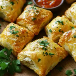 Für die Knoblauch-Hühnchen-Pastetchen benötigst du die Hauptzutaten: - 450 g Hähnchenbrustfilets, ohne Haut und Knochen, gekocht und zerrupft - 240 g Frischkäse, weichgerührt - 100 g geriebener Mozzarella-Käse - 4 Knoblauchzehen, fein gehackt - 1 Esslöffel frische Petersilie, gehackt - 1 Teelöffel Knoblauchpulver - Salz und Pfeffer nach Geschmack - 1 Packung (ca. 450 g) Blätterteig, aufgetaut - 1 Ei, verquirlt (zum Bestreichen) Diese Zutaten ergeben eine köstliche Füllung, die die Pastetchen perfekt macht. Du kannst auch ein paar zusätzliche Zutaten hinzufügen, um den Geschmack zu variieren: - Zwiebeln für mehr Tiefe - Paprika für etwas Süße - Chili für einen scharfen Kick Diese Zutaten machen die Füllung noch interessanter. Achte beim Kauf der Zutaten auf Frische. - Wähle frische Hähnchenbrustfilets aus, um den besten Geschmack zu erzielen. - Der Frischkäse sollte cremig und ohne Klumpen sein. - Verwende frische Kräuter, um mehr Aroma hinzuzufügen. Frische Zutaten machen einen großen Unterschied in der Qualität der Pastetchen. Wenn du diese Tipps befolgst, wird dein Gericht noch besser. Für die gesamte Zubereitung schau dir das [Full Recipe] an. Die Vorbereitungszeit für die Knoblauch-Hühnchen-Pastetchen beträgt 20 Minuten. Die Gesamtzeit ist 40 Minuten. In dieser Zeit kannst du 12 leckere Pastetchen zubereiten. 1. Heize den Ofen auf 200 °C vor und lege ein Backblech mit Backpapier aus. 2. Vermenge in einer großen Schüssel das zerrupfte Hähnchen, den Frischkäse, den Mozzarella, den gehackten Knoblauch, die Petersilie, das Knoblauchpulver, Salz und Pfeffer. Rühre alles gut um, bis es gleichmäßig ist. 3. Rolle die Blätterteigblätter auf einer leicht bemehlten Fläche aus und schneide sie in 7,5 cm große Quadrate. 4. Gib in jedes Quadrat einen gehäuften Esslöffel der Hähnchenfüllung. 5. Klappe die Ecken des Teigs über die Füllung. Drücke die Ränder fest zusammen, damit sie gut verschlossen sind. 6. Bestreiche die Oberseiten der Pastetchen mit dem verquirlten Ei. Das gibt ihnen eine goldene Farbe. 7. Lege die Pastetchen auf das vorbereitete Backblech. Backe sie 15-20 Minuten lang, bis sie goldbraun sind. 8. Lass die Pastetchen einige Minuten abkühlen. Dann sind sie bereit zum Servieren. Ein häufiger Fehler ist, die Ränder nicht gut zu drücken. Das kann dazu führen, dass die Füllung beim Backen herausläuft. Achte darauf, dass du die Ränder gut verschließt. Ein anderer Fehler ist, die Temperatur zu niedrig einzustellen. Das kann die Backzeit verlängern und die Pastetchen werden nicht knusprig. Halte dich an die Temperatur von 200 °C, um das beste Ergebnis zu erzielen. Um die Knoblauch-Hühnchen-Pastetchen perfekt zu machen, ist die Füllung der Schlüssel. Achte darauf, das Hähnchen gut zu zerrupfen. So vermischt sich die Füllung besser. Verwende frischen Knoblauch für mehr Geschmack. Du kannst auch die Petersilie fein hacken, damit sie gleichmäßig verteilt ist. Achte darauf, dass der Blätterteig kalt bleibt, während du arbeitest. Dies hilft, die Pastetchen knusprig zu machen. Die ideale Backtemperatur für diese Pastetchen beträgt 200 °C. So wird der Teig schön goldbraun. Backe die Pastetchen 15 bis 20 Minuten lang. Schau regelmäßig nach, damit sie nicht verbrennen. Wenn sie goldbraun sind, sind sie perfekt. Lass sie nach dem Backen kurz abkühlen. So kannst du die Füllung genießen, ohne dich zu verbrennen. Serviere die Knoblauch-Hühnchen-Pastetchen warm. Ein schöner Teller macht viel aus. Du kannst sie mit frischer Petersilie garnieren. Eine Schale marinara Sauce passt gut dazu. Auch ein einfacher Salat ist eine gute Beilage. Die Frische des Salats ergänzt die reichhaltigen Pastetchen. Experimentiere mit verschiedenen Dips. So findest du deinen Lieblingsgeschmack. {{image_4}} Du möchtest eine vegetarische Option? Kein Problem! Ersetze das Hähnchen durch gekochte und zerkleinerte Pilze oder Spinat. Auch eine Mischung aus beidem ist lecker. Füge etwas Feta-Käse hinzu, um den Geschmack zu verstärken. Diese Variante ist gesund und voller Aromen. Käse macht alles besser! Du kannst verschiedenen Käse verwenden, um den Geschmack zu variieren. Probiere Cheddar, Gouda oder sogar Blauschimmelkäse. Jeder Käse bringt eine andere Note in die Pastetchen. Mixe auch verschiedene Sorten für einen interessanten Geschmack. Die Gewürze und Kräuter sind wichtig für den Geschmack. Experimentiere mit verschiedenen Gewürzen, wie Paprika oder Kreuzkümmel. Frische Kräuter wie Thymian oder Rosmarin passen gut dazu. Diese Anpassungen machen die Knoblauch-Hühnchen-Pastetchen ganz einzigartig. Mach sie zu deinem eigenen Lieblingsgericht! Um die Knoblauch-Hühnchen-Pastetchen frisch zu halten, lagere sie am besten in einem luftdichten Behälter. Stelle sicher, dass die Pastetchen vollständig abgekühlt sind, bevor du sie verpackst. So verhinderst du, dass sich Feuchtigkeit bildet, die die Textur beeinträchtigen könnte. Halte sie im Kühlschrank, wo sie bis zu drei Tage haltbar sind. Falls du die Pastetchen nicht sofort essen möchtest, kannst du sie einfrieren. Lege die abgekühlten Pastetchen in eine einzelne Schicht auf ein Backblech. Friere sie für etwa eine Stunde ein. Danach kannst du sie in einen Gefrierbeutel umfüllen. So bleibt der Platz im Gefrierfach frei. Die gefrorenen Pastetchen halten sich bis zu drei Monate. Um die gefrorenen oder gekühlten Pastetchen wieder aufzuwärmen, heize den Ofen auf 180 °C vor. Lege die Pastetchen auf ein Backblech und backe sie für etwa 15 Minuten. So werden sie knusprig und warm. Du kannst sie auch in der Mikrowelle aufwärmen, aber das Ergebnis wird nicht so knusprig. Für den besten Geschmack empfehle ich den Ofen. Für das vollständige Rezept, schau dir das Rezept für Knoblauch-Hühnchen-Pastetchen an. Du kannst die Knoblauch-Hühnchen-Pastetchen bis zu drei Tage im Kühlschrank aufbewahren. Achte darauf, sie in einem luftdichten Behälter zu lagern. So bleiben sie frisch und lecker. Wenn du sie länger aufbewahren möchtest, friere sie ein. Im Gefrierschrank halten sie bis zu drei Monate. Ja, du kannst den Frischkäse ersetzen. Eine gute Option ist Ricotta oder griechischer Joghurt. Beide bringen eine cremige Textur, die gut funktioniert. Du kannst auch veganen Frischkäse verwenden, wenn du eine pflanzliche Version möchtest. Achte darauf, den Geschmack anzupassen, damit es lecker bleibt. Die besten Dips für Knoblauch-Hühnchen-Pastetchen sind marinara Sauce und Knoblauchbutter. Marinara ist fruchtig und passt gut zur Füllung. Knoblauchbutter bringt den Knoblauchgeschmack noch mehr hervor. Du kannst auch Joghurt-Dips oder scharfe Salsas ausprobieren. Jeder Dip bringt eine neue Note. Die Zutaten für die Knoblauch-Hühnchen-Pastetchen sind entscheidend. Die Anleitung zeigt dir, wie du sie perfekt zubereitest. Ich habe Tipps gegeben, um häufige Fehler zu vermeiden und die besten Ergebnisse zu erzielen. Variationen wie vegetarische Alternativen und verschiedene Käsesorten machen das Rezept spannend. Achte auf die Lagerung, um den Geschmack frisch zu halten. Für alle Fragen habe ich hilfreiche Antworten bereitgestellt. Mach diese Pastetchen bei deinem nächsten Treffen. Sie werden ein Hit!
