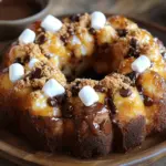Für das S'mores Monkey Bread brauche ich einige einfache, aber leckere Zutaten. Diese Hauptzutaten sind: - 2 Dosen Kühlschrankbrötchen (je 16,3 oz) - 1 Tasse Mini-Marshmallows - 1 Tasse semi-süße Schokoladenstückchen - 1/2 Tasse zerbröselte Graham-Cracker - 1/2 Tasse ungesalzene Butter, geschmolzen - 3/4 Tasse brauner Zucker, fest gepackt - 1 Teelöffel Vanilleextrakt - Eine Prise Salz Diese Zutaten ergeben zusammen eine süße und klebrige Leckerei. Es ist wichtig, die richtigen Mengen zu verwenden, damit der Geschmack perfekt wird. Für einen noch besseren Geschmack kann ich einige zusätzliche Zutaten hinzufügen. Diese sind: - Eine Prise Zimt - Einige gehackte Nüsse, wie Walnüsse oder Mandeln - Eine Extra-Schicht Schokoladensoße zum Dippen Zimt gibt dem Brot eine warme Note. Nüsse fügen einen knackigen Biss hinzu. Und Schokoladensoße macht es noch schokoladiger und leckerer. Frische Zutaten machen einen großen Unterschied. Hier sind einige Tipps, um die besten Zutaten zu wählen: - Kühlschrankbrötchen: Achte auf das Verfallsdatum. Frische Brötchen backen besser. - Marshmallows: Wähle weiche und fluffige Mini-Marshmallows. Sie schmelzen gut. - Schokolade: Nutze hochqualitative semi-süße Schokoladenstückchen. Diese sorgen für mehr Geschmack. - Graham-Cracker: Suche nach knusprigen Crackern. Sie geben dem Brot die richtige Textur. Mit frischen Zutaten wird dein S'mores Monkey Bread noch köstlicher. Wenn du die richtige Auswahl triffst, wird jeder Bissen ein Genuss. Heize deinen Ofen auf 175°C (350°F) vor. Das ist wichtig. Fette deine 25 cm große Gugelhupfform gut ein. Du kannst Kochspray oder Butter verwenden. So bleibt das Monkey Bread nicht kleben. Es ist wichtig, dass du dies gut machst, damit du die perfekte Form bekommst. Nimm eine mittelgroße Schüssel. Mische die geschmolzene Butter, den braunen Zucker und den Vanilleextrakt zusammen. Rühre, bis die Mischung glatt ist. In einer anderen Schüssel nimm die Kühlschrankbrötchen. Schneide jedes Brötchen in vier gleich große Stücke. Das sorgt für gleichmäßige Stücke im Brot. In einer separaten Schüssel kombinierst du die Brötchenstücke mit der Hälfte der zerbröselten Graham-Cracker. Füge eine Prise Salz hinzu und vermenge alles gut. Tauche jedes Brötchenstück in die Butter-Zucker-Mischung. Schichte diese Stücke in die Gugelhupfform. Vergiss nicht, zwischen den Schichten Mini-Marshmallows und Schokoladenstückchen zu streuen. Wenn du die Hälfte der Brötchenstücke hinzugefügt hast, streue eine Schicht der Graham-Cracker-Brösel darüber. Füge dann die restlichen Brötchenstücke, Marshmallows und Schokoladenstückchen hinzu. Träufle die restliche Butter-Zucker-Mischung über die oberste Schicht. Backe das Monkey Bread für 30-35 Minuten, bis es goldbraun ist. Lass es 10-15 Minuten abkühlen, bevor du es auf einen Servierteller stürzt. Um das beste S'mores Monkey Bread zu machen, achte auf frische Zutaten. Verwende frische Kühlschrankbrötchen für einen fluffigen Biss. Mini-Marshmallows sind perfekt, weil sie gut schmelzen. Halte dich an das Rezept, um die richtige Menge zu nutzen. Ein weiterer Tipp ist, die Gugelhupfform gut zu fetten. So bleibt nichts kleben. Du kannst auch die Brötchenstücke leicht rollen. Dadurch wird jeder Bissen gleichmäßig lecker. Die Konsistenz ist wichtig für den Genuss. Achte darauf, die Butter-Zucker-Mischung gut mit den Brötchenstücken zu vermengen. Jedes Stück soll gut bedeckt sein. Wenn du die Mischung gleichmäßig verteilst, wird das Monkey Bread schön saftig. Backe das Monkey Bread nur so lange, bis es goldbraun ist. Überbacken macht es trocken. Lass es nach dem Backen kurz abkühlen. So bleibt es weich und zieht nicht zu schnell zusammen. Um die Geschmäcker zu verfeinern, experimentiere mit verschiedenen Schokoladensorten. Dunkle Schokolade kann einen reichen Geschmack bieten. Du kannst auch Nüsse hinzufügen. Walnüsse oder Pekannüsse passen gut. Eine Prise Zimt kann dem Monkey Bread eine besondere Note geben. Das macht es noch schmackhafter. Du kannst auch gesalzene Butter verwenden, um den süßen Geschmack zu betonen. Das sind kleine Tricks, die viel ausmachen. Für das vollständige Rezept, schau dir die [Full Recipe] an. {{image_4}} Wenn Sie glutenfrei leben, gibt es gute Alternativen. Verwenden Sie glutenfreie Kühlschrankbrötchen. Diese finden Sie in vielen Geschäften. Achten Sie darauf, dass die Brötchen von guter Qualität sind. Auch die Graham-Cracker sollten glutenfrei sein. So bleibt der Geschmack lecker und die Textur gut. S'mores Monkey Bread muss nicht immer süß sein. Sie können eine herzhafte Version machen. Ersetzen Sie die Schokolade durch Käse. Fügen Sie Speck oder Kräuter hinzu. Das gibt dem Monkey Bread einen tollen Geschmack. Experimentieren Sie mit verschiedenen Käsesorten. So machen Sie ein ganz neues Gericht. Für eine vegane Version, nutzen Sie pflanzliche Brötchen. Anstelle von Butter verwenden Sie Kokosöl. Wählen Sie vegane Schokoladensorten und Marshmallows. Diese sind in vielen Läden erhältlich. Achten Sie darauf, dass alle Zutaten pflanzlich sind. So genießen Sie ein köstliches S'mores Monkey Bread ohne tierische Produkte. Für das vollständige Rezept schauen Sie hier: [Full Recipe]. Um das S'mores Monkey Bread frisch zu halten, lege es in einen luftdichten Behälter. Stelle sicher, dass der Deckel gut schließt. So bleibt der Geschmack erhalten. Alternativ kannst du es in Frischhaltefolie wickeln. Lagere es an einem kühlen, trockenen Ort. Vermeide direkte Sonneneinstrahlung oder Wärmequellen. Wenn du es länger aufbewahren möchtest, friere einzelne Stücke ein. Wenn du dein S'mores Monkey Bread aufwärmen möchtest, gibt es einige einfache Tipps. Heize deinen Ofen auf 160°C vor. Lege die Stücke auf ein Backblech. Decke sie mit Aluminiumfolie ab, damit sie nicht austrocknen. Backe sie für etwa 10 Minuten. So bleiben sie weich und klebrig. Du kannst auch die Mikrowelle nutzen. Erwärme die Stücke in kurzen Intervallen von 15 Sekunden. Achte darauf, dass sie nicht zu heiß werden. Das S'mores Monkey Bread hält sich etwa 3 Tage im Kühlschrank. Achte auf Veränderungen in Geruch oder Farbe. Wenn es schimmelig aussieht oder schlecht riecht, ist es nicht mehr gut. Auch die Textur kann sich ändern. Es sollte weich und feucht sein. Wenn es hart oder trocken ist, solltest du es entsorgen. So genießt du immer frisches und leckeres Monkey Bread! Ja, du kannst verschiedene Schokoladensorten verwenden. Dunkle Schokolade, weiße Schokolade oder sogar Milchschokolade passen gut. Es ist wichtig, dass du eine Schokolade wählst, die dir schmeckt. Experimentiere mit verschiedenen Sorten, um deinen eigenen Geschmack zu finden. Wenn du viele Schokoladen verwendest, wird das Monkey Bread noch spannender. S'mores Monkey Bread bleibt frisch, wenn du es richtig lagerst. Bewahre es in einem luftdichten Behälter auf. So hält es sich bis zu drei Tage. Wenn du es länger aufbewahren möchtest, kannst du es einfrieren. Vor dem Servieren einfach im Kühlschrank auftauen und dann aufwärmen. Ja, du kannst die Zutaten nach Belieben anpassen. Wenn du mehr oder weniger machen möchtest, ändere die Mengen. Achte darauf, die Backzeit zu überprüfen, wenn du die Größe änderst. Du kannst auch andere Zutaten hinzufügen, wie Nüsse oder Trockenfrüchte, um neue Geschmäcker zu entdecken. S'mores Monkey Bread ist ein leckerer Genuss. Wir haben die wichtigsten Zutaten und Tipps durchgegangen. Die Anleitung half dir, das Rezept einfach nachzukochen. Denk daran, frische Zutaten zu wählen für den besten Geschmack. Auch Variationen, wie glutenfreie oder vegane Optionen, bringen neue Ideen. Schließlich sind die Lagerungshinweise wichtig für den Genuss. Mit diesen Tipps und Tricks wirst du sicher ein tolles Ergebnis erzielen. Mach dich bereit, deine Familie und Freunde mit diesem Rezept zu beeindrucken!