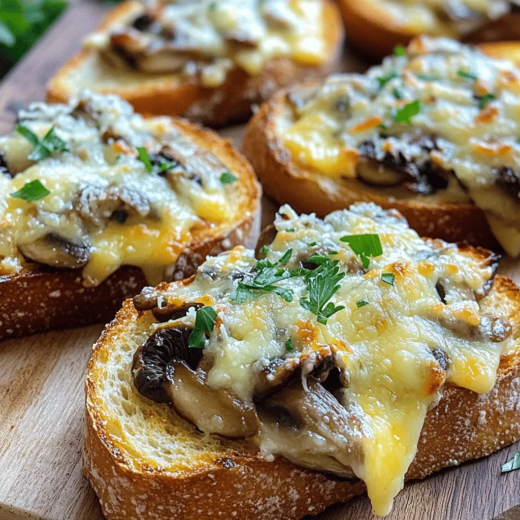 - 225g frische Champignons, in Scheiben geschnitten - 4 Knoblauchzehen, fein gehackt - 2 Esslöffel Olivenöl - 240g geriebener Mozzarella-Käse - 50g geriebener Parmesan-Käse Die Hauptzutaten sind einfach zu finden und sehr lecker. Die Champignons bringen einen erdigen Geschmack. Knoblauch fügt ein tolles Aroma hinzu. Mozzarella macht alles schön cremig. Parmesan gibt einen salzigen Kick. - 1 Teelöffel getrockneter Thymian - Salz und Pfeffer nach Geschmack Die Gewürze sind wichtig. Thymian gibt einen frischen Geschmack. Salz und Pfeffer bringen alles zusammen. Sie helfen, die Aromen zu verstärken. - 4-6 Scheiben rustikales Brot (z. B. Ciabatta oder Baguette) Für das Brot wähle ich rustikales Brot. Ciabatta oder Baguette sind großartige Optionen. Es gibt dem Gericht eine schöne Textur und hilft, die Käsesoße gut zu halten. Du kannst die vollständige Rezeptanleitung in der [Full Recipe] finden. Ofen auf 200°C vorheizen. Das ist wichtig, damit das Brot gleichmäßig röstet. In einer großen Pfanne erhitze ich das Olivenöl bei mittlerer Hitze. Ich füge die geschnittenen Champignons hinzu und brate sie etwa 5-7 Minuten lang. Sie sollten schön braun und zart werden. Danach gebe ich den gehackten Knoblauch und den getrockneten Thymian in die Pfanne. Ich rühre alles für etwa 1-2 Minuten. So entfaltet sich der tolle Duft. Mit Salz und Pfeffer abschmecken. Dann nehme ich die Pfanne vom Herd. Ich lege die Brotscheiben auf ein Backblech. Das Blech kommt in den vorgeheizten Ofen. Ich lasse das Brot etwa 5 Minuten rösten. Es sollte leicht knusprig sein, aber nicht hart. Das geröstete Brot ist die Basis für unsere Köstlichkeit. Jetzt kommt der spannende Teil! Ich nehme das geröstete Brot aus dem Ofen und verteile die Pilz-Knoblauch-Mischung gleichmäßig auf jedem Stück. Danach streue ich großzügig den geriebenen Mozzarella und den Parmesan darüber. Das sieht so lecker aus! Jetzt stelle ich das Backblech zurück in den Ofen. Ich backe die Toasts für weitere 10-12 Minuten. Der Käse sollte geschmolzen und schön blubbernd sein. Dann nehme ich das Blech heraus und garniere die Toasts mit frisch gehackter Petersilie. Sofort servieren und genießen! Für das komplette Rezept, schau dir die [Full Recipe] an. Um den besten Knoblauchgeschmack zu erzielen, brate den Knoblauch bei mittlerer Hitze an. Dies hilft, Bitterkeit zu vermeiden. Wenn du ihn zu schnell brätst, wird er bitter. Du willst, dass der Knoblauch goldbraun wird, aber nicht verbrannt. Diese Methode sorgt für einen tollen, süßen Geschmack. Mozzarella und Parmesan sind großartige Käsesorten für diese Toasts. Du kannst aber auch andere Käsesorten verwenden. Cheddar bringt einen intensiven Geschmack. Feta verleiht eine salzige Note. Auch Gouda oder Brie sind tolle Optionen. Experimentiere mit verschiedenen Käsesorten, um deinen eigenen Geschmack zu finden. Die Präsentation macht viel aus. Serviere die Toasts auf einem rustikalen Holzbrett oder einer schönen Platte. Ein Zweig frische Petersilie sorgt für Farbe. Du kannst auch einen einfachen grünen Salat dazu reichen. So wird es zu einer vollwertigen Mahlzeit. Die Kombination sieht nicht nur gut aus, sondern schmeckt auch super! {{image_4}} Für mehr Geschmack und Farbe können Sie zusätzliche Gemüsesorten hinzufügen. Paprika oder Spinat passen gut zu den Pilzen. Diese Gemüsesorten bringen Frische und Textur in das Gericht. Sie sind auch sehr nahrhaft und gesund. Schneiden Sie die Paprika in kleine Stücke. Fügen Sie sie in die Pfanne, wenn die Pilze fast fertig sind. Spinat kann direkt am Ende hinzugefügt werden, da er schnell zusammenfällt. Wer glutenfrei essen möchte, kann glutenfreies Brot verwenden. Es gibt viele leckere Optionen auf dem Markt. Suchen Sie nach einem rustikalen glutenfreien Brot. Es sollte die gleiche Dicke haben wie normales Brot. So bleibt der Genuss gleich. Toasten Sie das glutenfreie Brot wie im Rezept angegeben. So bleibt es knusprig und lecker. Um den Toasts mehr Geschmack zu verleihen, können Sie verschiedene Käsesoßen verwenden. Zum Beispiel, eine cremige Käsesoße aus Cheddar oder Gouda. Diese Käsesoßen geben den Toasts eine neue Dimension. Sie können auch Kräuter oder Gewürze in die Käsesoße mischen. Das macht den Geschmack noch interessanter. Probieren Sie, die Soße vor dem Backen auf das Brot zu geben. So wird alles schön schmelzend und köstlich. Um die übrig gebliebenen Toasts aufzubewahren, lege sie in einen luftdichten Behälter. So bleiben sie frisch. Du kannst auch Backpapier zwischen die Toasts legen, um ein Ankleben zu verhindern. Stelle den Behälter in den Kühlschrank. Die Toasts bleiben so bis zu drei Tage gut. Wenn du die Reste aufwärmen möchtest, lege sie auf ein Blech. Heize deinen Ofen auf 180°C vor. Backe die Toasts etwa 10 Minuten, bis sie wieder warm sind. Du kannst auch die Mikrowelle nutzen, aber das macht die Toasts weich. Um sie knusprig zu halten, nutze den Grillmodus für ein paar Minuten. Im Kühlschrank halten sich die Cheesy Mushroom Garlic Toasts etwa drei Tage. Achte darauf, dass der Behälter gut verschlossen ist. Wenn du sie länger aufbewahren möchtest, friere die Toasts ein. Sie halten sich dann bis zu drei Monate. Zum Auftauen, lasse sie einfach über Nacht im Kühlschrank. Die Zubereitung dieser leckeren Toasts dauert nur 25 Minuten. Die Vorbereitungszeit beträgt 10 Minuten. Dann backen Sie die Toasts für etwa 15 Minuten. Ja, Sie können die Pilz-Knoblauch-Mischung im Voraus zubereiten. Lagern Sie sie in einem luftdichten Behälter im Kühlschrank. Wenn Sie bereit sind, die Toasts zu machen, rösten Sie das Brot und fügen Sie die Mischung hinzu. So sparen Sie Zeit! Diese Toasts passen gut zu einem frischen grünen Salat. Sie können auch eine einfache Tomatensuppe dazu servieren. Oder genießen Sie sie mit einer leckeren Olivenpaste. Diese Anleitung gibt dir alles, was du für die Zubereitung von Cheesy Mushroom Garlic Toasts brauchst. Du hast die Hauptzutaten, die Zubereitungsschritte und viele nützliche Tipps gesehen. Variationen und Lagerungshinweise helfen dir, das Gericht individuell anzupassen und aufzubewahren. Denke daran, die Knoblauchgeschmack mit Bedacht zu wählen und die besten Käsesorten zu nutzen. Diese Toasts sind schnell gemacht und sehr lecker. Du bist bereit, deine Freunde und Familie zu beeindrucken. Lass deiner Kreativität freien Lauf!