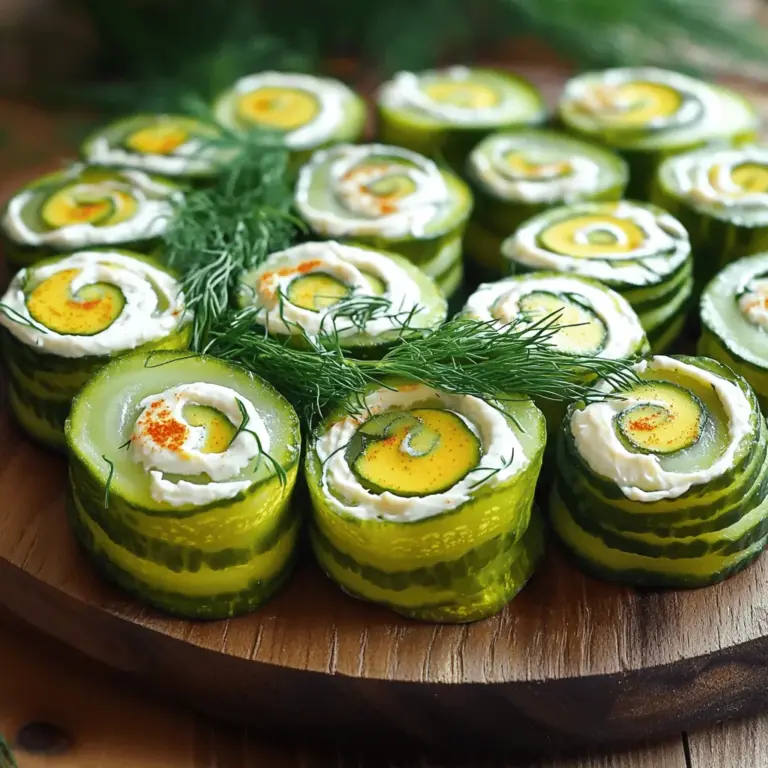 - 8 große Dillgurken, ganz - 225 g Frischkäse, weich (zimmertemperiert) - 1 Esslöffel Dijon-Senf - 1 Teelöffel Knoblauchpulver - 1/2 Teelöffel Zwiebelpulver - 1/4 Teelöffel geräucherter Paprika Dillgurken sind der Star dieses Rezepts. Sie geben den Gurkenrollen einen schönen, knackigen Biss. Frischkäse bringt die Cremigkeit. Die Mischung aus Senf, Knoblauch und Zwiebel sorgt für einen tollen Geschmack. Der geräucherte Paprika fügt eine rauchige Note hinzu, die die Rollen aufpeppt. - 8 Scheiben Truthahn oder Schinken Wenn du es gerne herzhaft magst, füge Truthahn oder Schinken hinzu. Diese Zutaten machen die Rollen noch sättigender. Du kannst sie einfach auf die Gurke legen, bevor du die Frischkäsemischung hinzufügst. So bleibt alles gut zusammen. - Frischer Dill Frischer Dill ist eine tolle Garnierung. Er gibt Farbe und einen frischen Geschmack. Einfach ein wenig darauf streuen, bevor du die Stücke servierst. Das sieht nicht nur gut aus, sondern schmeckt auch lecker. Für das gesamte Rezept schau dir bitte die [Full Recipe] an. Zuerst musst du die Gurken abtropfen und trocknen. Nimm die Dillgurken und lege sie in ein Sieb. Lass das Wasser ablaufen. Danach benutze Papiertücher, um die Gurken gut abzutrocknen. Es ist wichtig, dass sie trocken sind. So bleibt die Füllung besser haften und die Rolls werden nicht matschig. Jetzt kommt der spaßige Teil: die Frischkäsemischung! Nimm eine mittelgroße Schüssel. Gib den weichen Frischkäse hinein. Füge dann den Dijon-Senf, das Knoblauchpulver, das Zwiebelpulver und die geräucherte Paprika hinzu. Mische alles gut mit einem Löffel oder einem Handmixer. Du willst eine glatte und cremige Konsistenz. Diese Mischung gibt den Gurkenrollen einen tollen Geschmack. Jetzt ist es Zeit, die Gurkenrollen zu machen! Lege eine Scheibe Truthahn oder Schinken auf ein Schneidebrett, wenn du es verwenden möchtest. Nimm eine Gurke und verteile eine dicke Schicht der Frischkäsemischung darauf. Beginne an einem Ende und rolle die Gurke vorsichtig ein. Wenn du Fleisch verwendest, wird die Mischung helfen, es an seinem Platz zu halten. Du kannst die Gurkenrollen mit Zahnstochern sichern, wenn du möchtest. Lege sie dann für mindestens 30 Minuten in den Kühlschrank. Dadurch werden sie fest und leicht zu schneiden. Diese Schritte sind einfach und machen deine Gurkenrollen perfekt für jeden Anlass. Für die vollständige Anleitung schaue dir das [Full Recipe] an. Um Klumpen zu vermeiden, ist es wichtig, den Frischkäse weich zu machen. Lass ihn vorher eine Weile bei Raumtemperatur stehen. So lässt er sich leichter mit den anderen Zutaten vermischen. Ich empfehle, alle Zutaten in einer Schüssel gut zu verrühren. Nutze einen Handmixer, um eine glatte, cremige Mischung zu erzielen. Falls du keine Klumpen magst, mische die Zutaten langsam. Kühlen ist entscheidend für den besten Geschmack. Lass die Gurkenrollen mindestens 30 Minuten im Kühlschrank ruhen. Dies hilft, die Aromen zu vereinen und die Rollen fester zu machen. Wenn du Zeit hast, kühle sie sogar länger, bis zu zwei Stunden. So werden die Gurkenrollen noch besser. Plane die Kühlzeit ein, besonders wenn du sie für eine Party machst. Zahnstochern machen das Servieren der Gurkenrollen einfacher. Stecke einen Zahnstocher in jede Rolle, bevor du sie schneidest. So bleibt alles an seinem Platz. Dies ist besonders hilfreich, wenn viele Leute die Rollen probieren möchten. Es gibt keine Unordnung und jeder kann einfach zugreifen. Überlege, bunte Zahnstochern zu verwenden, um das Ganze etwas festlicher zu gestalten. {{image_4}} Wenn Sie Fleisch meiden, gibt es viele Alternativen, die Sie verwenden können. Probieren Sie gebratene Paprika oder Zucchini. Diese Gemüsesorten bringen einen tollen Geschmack. Sie können auch Avocado für eine cremige Konsistenz nutzen. Das macht die Gurkenrollen leicht und frisch. Viele Menschen lieben die Kombination von Frischkäse und frischem Gemüse. Die Gewürze sind der Schlüssel zu einem tollen Geschmack. Sie können mit verschiedenen Aromen experimentieren. Fügen Sie etwas Cayennepfeffer für mehr Schärfe hinzu. Oder probieren Sie italienische Kräuter für einen neuen Twist. Ein Spritzer Zitronensaft kann die Aromen aufhellen. Seien Sie kreativ und finden Sie Ihre Lieblingskombinationen. Die Größe der Gurkenrollen kann variieren. Für eine Party machen Sie kleine Stücke. Diese sind perfekt für Snacks oder Appetizer. Wenn Sie ein Hauptgericht servieren wollen, machen Sie größere Rollen. Sie können die Gurken auch in Scheiben schneiden. So entstehen hübsche kleine Häppchen. Passen Sie die Form an den Anlass an. Für das volle Rezept schauen Sie sich die [Full Recipe] an. Für maximale Frische bewahre deine Gurkenrollen im Kühlschrank auf. Leg sie in einen luftdichten Behälter. So bleiben sie kühl und schmackhaft. Achte darauf, dass sie ganz abgedeckt sind. So vermeidest du, dass sie den Geruch anderer Lebensmittel aufnehmen. Die Gurkenrollen sind bis zu fünf Tage haltbar. Um die Frische zu verlängern, sorge dafür, dass sie immer gut verschlossen sind. Wenn du sie länger aufbewahren möchtest, friere sie ein. Frieren verändert die Textur leicht, aber der Geschmack bleibt. Du kannst Gurkenrollen im Voraus zubereiten. Bereite sie am Tag vorher vor und lasse sie über Nacht im Kühlschrank. So sind sie bereit, wenn du sie brauchst. Diese Röllchen sind perfekt für Partys oder Snacks. Mit der richtigen Vorbereitung sparst du Zeit und hast leckere Snacks bereit. Cremige Gurkenrollen sind im Kühlschrank gut haltbar. Sie bleiben frisch für etwa 3 bis 5 Tage. Lagern Sie sie in einem luftdichten Behälter. So bleibt die Textur der Gurken und die Cremigkeit der Füllung erhalten. Vor dem Servieren können Sie sie kurz überprüfen. Wenn sie einen seltsamen Geruch haben oder die Farbe sich ändert, schmecken Sie sie. Ja, Sie können andere Gemüse verwenden, wenn Sie möchten. Paprika und Karotten sind großartige Alternativen. Sie sollten diese Gemüse dünn schneiden, damit sie gut rollen. Zucchini funktioniert auch gut. Diese Alternativen bieten einen anderen Geschmack und eine andere Textur. Experimentieren Sie mit verschiedenen Gemüsesorten, um neue Geschmäcker zu entdecken. Um die Rolls schärfer zu machen, fügen Sie scharfe Zutaten hinzu. Ein Teelöffel scharfer Senf bringt Würze. Auch gewürfelte Jalapeños oder scharfe Paprika sind eine gute Wahl. Für einen zusätzlichen Kick können Sie Paprikaflocken verwenden. Probieren Sie verschiedene Kombinationen aus, um die perfekte Schärfe für Ihren Geschmack zu finden. Du kennst nun die besten Zutaten für Gurkenrollen und wie man sie zubereitet. Denke daran, frische Dillgurken und eine leckere Frischkäsemischung sind der Schlüssel. Optional kannst du auch Truthahn oder Schinken hinzufügen. Verwende Zahnstochern für einfaches Servieren. Experimentiere mit Gewürzen, um deine eigenen Variationen zu finden. Lagere sie richtig und genieße sie frisch. So machst du gesunde Snacks für jede Gelegenheit. Bleibe kreativ und probiere neue Ideen aus!