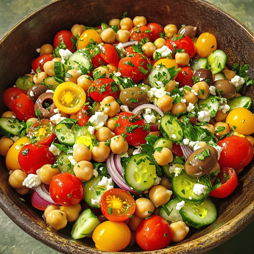 - 1 Dose (425 g) Kichererbsen, abgetropft und abgespült - 250 g Cherrytomaten, halbiert - 1 Salatgurke, gewürfelt - 1/2 rote Zwiebel, fein gehackt - 60 g Kalamata-Oliven, entsteint und in Scheiben geschnitten - 60 g Feta-Käse, zerbröselt - 2 Esslöffel frische Petersilie, gehackt - 3 Esslöffel Olivenöl - 2 Esslöffel Zitronensaft - 1 Teelöffel getrockneter Oregano - Salz und Pfeffer nach Geschmack Die Mengen sind für vier Portionen gedacht. Jeder Bissen sollte frisch und bunt sein. Wenn Sie mehr Gäste haben, verdoppeln Sie die Zutaten einfach. Nutzen Sie eine große Schüssel für eine einfache Zubereitung. Achten Sie darauf, die Kichererbsen gut abzutropfen. So bleibt der Salat nicht matschig. Frische Zutaten geben mehr Geschmack. Ich empfehle, frische Cherrytomaten und Gurken zu verwenden. Diese sind knackig und voll Aroma. Konservierte Kichererbsen sind praktisch, aber achten Sie auf die Qualität. Sie sollten in Wasser eingelegt sein, ohne Zucker oder Zusatzstoffe. Wenn Sie Zeit haben, probieren Sie, Ihre Kichererbsen selbst zu kochen. So haben Sie die volle Kontrolle über den Geschmack und die Textur. Zuerst öffne ich die Dose Kichererbsen. Ich lasse sie gut abtropfen und spüle sie dann unter kaltem Wasser ab. Dies entfernt die Konservierungsstoffe. Kichererbsen sind nahrhaft und geben dem Salat eine tolle Textur. Ich gebe sie in eine große Schüssel. Nun bereite ich die anderen Zutaten vor. Ich halbiere die Cherrytomaten und würfle die Gurke. Dann hacke ich die rote Zwiebel fein. Diese frischen Zutaten bringen Farbe und Geschmack. Ich füge alles zu den Kichererbsen in die Schüssel hinzu. Danach kommen die Kalamata-Oliven und der zerbröselte Feta-Käse dazu. Ich mische alles vorsichtig, damit die Zutaten nicht zerdrückt werden. Für das Dressing nehme ich eine kleine Schüssel. Ich gebe das Olivenöl, den Zitronensaft, den getrockneten Oregano, Salz und Pfeffer hinein. Mit einem kleinen Schneebesen rühre ich alles gut um. Es soll eine cremige Mischung entstehen. Das Dressing gieße ich über den Salat. Dann werfe ich alles sanft um, bis jede Zutat gleichmäßig bedeckt ist. Das Dressing bringt die Aromen wunderbar zusammen. Jetzt kann der Salat etwa 10-15 Minuten stehen. So ziehen die Aromen gut durch. In der Zwischenzeit kann ich die Präsentation überlegen. Für die vollständigen Details und die genauen Mengen nutze ich die [Full Recipe]. Um einen leckeren mediterranen Kichererbsensalat zu machen, beachte einige Tipps: - Nutze frische Zutaten. Sie bringen mehr Geschmack. - Lass den Salat nach dem Mischen ruhen. So vermischen sich die Aromen besser. - Probiere, die Kichererbsen gut abzutropfen. So bleibt der Salat nicht wässrig. Ich empfehle, etwas mehr Zitronensaft hinzuzufügen. Das gibt Frische. Auch frische Kräuter wie Basilikum oder Dill sind eine tolle Ergänzung. Die Präsentation ist wichtig. Hier sind einige Ideen, um deinen Salat schön zu servieren: - Verwende eine große, flache Schüssel. So sieht der Salat einladend aus. - Garniere den Salat mit extra Feta und Petersilie. Das macht den Salat lebendiger. - Für Einzelportionen setze den Salat in durchsichtige Gläser. So kommen die Farben gut zur Geltung. Denke daran, die Schüssel vorher zu kühlen. So bleibt der Salat frisch und lecker. Die richtigen Werkzeuge erleichtern dir die Zubereitung. Hier sind einige, die ich empfehle: - Ein scharfes Messer zum Schneiden der Zutaten. - Eine große Rührschüssel für das Mischen. - Ein Schneidebrett für die Vorbereitung. Für das Dressing brauchst du: - Eine kleine Schüssel zum Mischen. - Einen Schneebesen oder eine Gabel zum Rühren. Diese Werkzeuge helfen dir, den Prozess schnell und einfach zu gestalten, während du die Schritte des [Full Recipe] befolgst. {{image_4}} Um deinen mediterranen Kichererbsensalat noch leckerer zu machen, kannst du einige zusätzliche Zutaten hinzufügen. Probiere Avocado für eine cremige Textur. Paprika bringt eine süße Note, die gut dazu passt. Auch geröstete Pinienkerne fügen einen schönen Crunch hinzu. Wenn du es schärfer magst, sind frische Jalapeños eine tolle Wahl. Diese Zutaten machen deinen Salat noch bunter und geschmackvoller. Falls du eine vegane Version machen möchtest, ersetze den Feta-Käse durch zerdrückte Avocado oder einen veganen Käse. Das bringt ebenfalls eine cremige Note. Achte darauf, dass das Dressing nur aus Olivenöl, Zitronensaft und Gewürzen besteht. So bleibt alles pflanzlich und lecker. Diese Anpassungen sind einfach und geben deinem Salat die nötige Frische. Nutze saisonale Zutaten, um deinen Salat abwechslungsreich zu gestalten. Im Frühling sind frische Erbsen und Radieschen toll. Im Sommer geben Zucchini und frische Kräuter wie Basilikum einen tollen Geschmack. Im Herbst kannst du Kürbiswürfel hinzufügen, die süß und nahrhaft sind. Im Winter sind Rote Beete und Grünkohl eine perfekte Wahl. Diese saisonalen Zutaten geben deinem Salat immer einen neuen Twist. Um den mediterranen Kichererbsensalat frisch zu halten, verwenden Sie einen luftdichten Behälter. Achten Sie darauf, den Salat nicht zu lange der Luft auszusetzen. Dadurch bleibt die Textur knackig und die Aromen frisch. Wenn Sie den Salat in Portionen aufteilen, können Sie ihn einfacher genießen und aufbewahren. Der Salat hält sich im Kühlschrank etwa 3 bis 5 Tage. Nach dieser Zeit kann der Geschmack und die Frische nachlassen. Achten Sie darauf, den Salat vor dem Servieren gut umzurühren. So verteilen Sie die Aromen gleichmäßig. Sie können den Salat bis zu einem Tag im Voraus zubereiten. Das gibt den Zutaten Zeit, um gut durchzuziehen. Stellen Sie sicher, dass Sie das Dressing separat aufbewahren, bis Sie bereit sind, den Salat zu servieren. So bleibt der Salat frisch und knackig. Verwenden Sie die Zutaten aus dem Full Recipe, um sicherzustellen, dass alles perfekt zusammenpasst. Ja, du kannst diesen Salat gut vorbereiten! Er schmeckt sogar besser, wenn er etwas zieht. Du kannst ihn bis zu zwei Tage im Kühlschrank aufbewahren. Mache das Dressing getrennt, damit der Salat frisch bleibt. Wenn du ihn servieren willst, mische einfach alles zusammen. So bleibt die Textur knusprig und frisch. Dieser Salat passt gut zu vielen Beilagen. Du kannst ihn mit gegrilltem Hähnchen oder Lamm servieren. Er schmeckt auch toll mit Fladenbrot oder Pita. Ein bisschen Joghurt als Dip macht das Essen noch besser. Probiere auch eine schöne Suppe dazu. Sie ergänzt die Aromen des Salats perfekt. Um den Salat würziger zu machen, füge mehr Gewürze hinzu. Du kannst etwas Kreuzkümmel oder Paprika verwenden. Auch frische Kräuter wie Minze oder Basilikum geben einen tollen Geschmack. Möchtest du es schärfer? Dann füge ein bisschen frische Chili oder scharfe Sauce hinzu. Experimentiere mit diesen Zutaten, um deinen perfekten Geschmack zu finden. Dieser Artikel hat die Grundlagen für einen leckeren Salat behandelt. Wir haben die benötigten Zutaten und deren Verarbeitung durch die Schritt-für-Schritt-Anleitung erkundet. Tipps für den besten Geschmack und die Präsentation helfen dir, beim Servieren zu glänzen. Außerdem hast du Variationen und Lagerhinweise kennengelernt, um den Genuss zu verlängern. Nutze das Gelernte, um kreativ zu sein und deinen eigenen Salat zu kreieren. Jeder kann mit frischen Zutaten und einfachen Tricks ein köstliches Gericht zaubern.