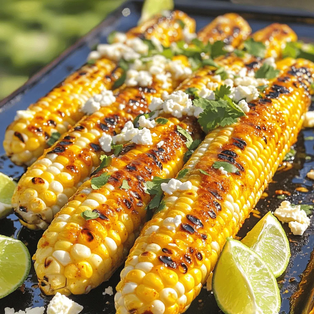 Für das perfekte gegrillte Maiskolben brauchen Sie: - 4 frische Maisspitzen, enthuskt - 2 Esslöffel Olivenöl - 1 Teelöffel geräucherter Paprika - 1 Teelöffel Chilipulver - 1 Esslöffel Honig - 1/2 Teelöffel Salz - 1/4 Teelöffel schwarzer Pfeffer Diese Zutaten sind einfach zu finden und machen das Gericht lecker. Die Marinade bringt Geschmack. Mischen Sie in einer Schüssel das Olivenöl, den geräucherten Paprika, das Chilipulver, den Honig, das Salz und den schwarzen Pfeffer. Diese Mischung sorgt für eine süße und würzige Note. Sie werden den Unterschied schmecken, wenn Sie die Marinade auftragen. Ein tolles Topping ist zerbröselter Feta-Käse. Streuen Sie ihn über die gegrillten Maiskolben, bevor Sie sie servieren. Feta fügt eine cremige Textur hinzu. Auch frischer Koriander und Limettenschnitze passen gut dazu. Diese zusätzlichen Zutaten machen das Gericht noch besser. Probieren Sie es aus! Wenn Sie mehr Details wissen möchten, schauen Sie sich das [Full Recipe] an. Um perfekten gegrillten Mais zu erhalten, starte mit der Grillvorbereitung. Heize den Grill auf mittelhohe Hitze vor. Dies liegt zwischen 180 und 230 Grad Celsius. Ein gut vorgeheizter Grill sorgt für gleichmäßige Hitze und schöne Grillstreifen. Prüfe die Temperatur, indem du deine Hand in den Grill hältst. Du solltest es nicht länger als fünf Sekunden aushalten können. Jetzt kommt der spaßige Teil: das Marinieren! Nimm die frischen Maisspitzen und entferne die Schalen. In einer großen Schüssel mische das Olivenöl, den geräucherten Paprika, das Chilipulver, den Honig, das Salz und den schwarzen Pfeffer. Diese Mischung gibt dem Mais tollen Geschmack. Tauche die Maiskolben in die Marinade. Stelle sicher, dass sie gut bedeckt sind. Ein Pinsel hilft dabei, die Marinade gleichmäßig zu verteilen. Lege die marinierten Maiskolben direkt auf den Grill. Grille sie etwa 10 bis 15 Minuten lang. Wende die Kolben alle paar Minuten, damit sie gleichmäßig garen. Achte darauf, dass sie zart werden und einige Stellen leicht angebrannt sind. Wenn du die Kolben vom Grill nimmst, lasse sie kurz abkühlen. Wenn du magst, streue zerbröselten Feta-Käse darauf. Garniere sie mit gehacktem Koriander und serviere sie mit Limettenschnitzen. Diese Schritte sorgen für ein leckeres Grill-Erlebnis. Für die vollständige Anleitung und weitere Details schau dir das Full Recipe an. Grillen Sie Maiskolben direkt auf dem Grill für besten Geschmack. Eine andere Methode ist das Grillen in Folie. Wickeln Sie die Kolben in Alufolie mit etwas Butter. Das hält die Feuchtigkeit und macht sie zart. Sie können auch die Schalen dranlassen. Dies schützt die Körner und verleiht ein rauchiges Aroma. Ein häufiger Fehler ist, die Kolben nicht richtig zu marinieren. Sorgen Sie für eine gute Marinade, um den Geschmack zu intensivieren. Ein anderer Fehler ist, die Kolben zu lange zu grillen. Überprüfen Sie sie nach 10 Minuten. Wenn sie zart sind und leicht gebräunt, sind sie fertig. Lassen Sie sie nicht zu lange auf dem Grill, sonst werden sie trocken. Um den perfekten Grillgeschmack zu erzielen, wählen Sie frische Maisspitzen. Je frischer, desto besser der Geschmack. Achten Sie auch darauf, den Grill gut vorzubereiten. Eine hohe Hitze sorgt für schöne Grillstreifen. Experimentieren Sie mit Gewürzen wie geräuchertem Paprika oder Chilipulver. Diese verleihen dem Mais einen besonderen Touch. Verwenden Sie auch frische Kräuter wie Koriander, um das Aroma zu verstärken. Für das ganze Rezept, schauen Sie sich die vollständige Anleitung an. {{image_4}} Mexikanischer Straßenmais, auch Elote genannt, ist ein wahrer Genuss. Man beginnt mit gegrilltem Maiskolben. Dann wird er mit einer Mischung aus Mayonnaise, Limettensaft und Gewürzen bestrichen. Eine großzügige Portion zerbröselter Feta-Käse krönt das Ganze. Diese Variante ist cremig, frisch und sehr lecker. Der Geschmack von Limette und Gewürzen passt perfekt zum süßen Mais. Kräuter können den Mais auf eine neue Ebene bringen. Man kann frische Kräuter wie Basilikum oder Petersilie verwenden. Diese Kräuter geben dem Grillmais ein frisches Aroma. Mischen Sie die Kräuter mit Butter oder Olivenöl, bevor Sie den Mais marinieren. Diese einfache Methode sorgt für einen tollen Geschmack. Verwenden Sie auch Knoblauch für einen intensiveren Kick. Die Kombination aus Süß und würzig ist sehr beliebt. Eine Mischung aus Honig und Chili kann tolle Aromen schaffen. Dies gibt dem Mais eine süßliche und scharfe Note. Auch eine Mischung aus Honig und Zimt kann interessant sein. Es ist wichtig, mit den Geschmäckern zu spielen. Experimentieren Sie mit verschiedenen Zutaten, um Ihre perfekte Mischung zu finden. Für mehr Ideen schauen Sie sich das vollständige Rezept für süßes und würziges gegrilltes Maiskolben an. Um gegrillte Maiskolben frisch zu halten, lasse sie zuerst abkühlen. Wickele sie dann in Frischhaltefolie oder lege sie in einen luftdichten Behälter. So bleiben sie saftig und lecker. Lagere sie im Kühlschrank, wenn du sie innerhalb von ein paar Tagen essen willst. Der einfachste Weg, Maiskolben aufzuwärmen, ist der Grill. Lege sie einfach auf den Grill für etwa 5 Minuten. Du kannst auch die Mikrowelle verwenden. Wickele die Kolben in ein feuchtes Papiertuch und erhitze sie für 1-2 Minuten. So bleiben sie zart. Im Kühlschrank bleiben die gegrillten Maiskolben 3 bis 5 Tage frisch. Wenn du sie länger aufbewahren möchtest, friere sie ein. Wickele sie gut ein und lege sie in einen Gefrierbeutel. So bleiben sie bis zu 6 Monate haltbar. Achte darauf, sie vor dem Grillen aufzutauen. Wenn du mehr über die Zubereitung von gegrilltem Mais erfahren möchtest, schau dir das Rezept für Süßes und Würziges Gegrilltes Maiskolben an. Man sollte Maiskolben 10 bis 15 Minuten grillen. Es ist wichtig, sie regelmäßig zu wenden. So wird der Mais gleichmäßig gar und bekommt eine schöne Farbe. Wenn die Körner zart sind und leicht angebrannt aussehen, sind sie fertig. Grillgemüse passt super zu gegrilltem Mais. Auch Salate wie ein frischer Gurkensalat sind toll. Für einen herzhaften Touch sind gegrillte Würstchen oder Hähnchenbrust ideal. Brot, wie Focaccia, ergänzt das Gericht perfekt. Ja, gefrorenen Mais kann man grillen. Man sollte jedoch darauf achten, ihn vorher aufzutauen. So wird der Mais gleichmäßiger gegart. Achten Sie darauf, die Temperatur etwas zu reduzieren, damit der Mais nicht verbrennt. Für das beste Ergebnis und weitere Tipps empfehle ich die [Full Recipe]. Grillender Mais ist einfach lecker! Wir haben die besten Zutaten, Gewürze und Tipps besprochen. Du weißt jetzt, wie du ihn richtig marinierst und grillst. Denk daran, Fehler zu vermeiden und deine Versionen auszuprobieren. Ob mit Feta oder mexikanisch, der Geschmack ist toll. Lagere und erwärme Reste gut, damit du länger Freude daran hast. Genieß das Grillen und experimentiere mit neuen Ideen!