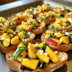 Um die perfekte Pfirsich und Basilikum Bruschetta zu machen, benötigst du: - 4 reife Pfirsiche, entkernt und gewürfelt - 1 Tasse frische Basilikumblätter, gehackt - 1 Zehe Knoblauch, fein gehackt - 1 Esslöffel Balsamico-Essig - 1 Esslöffel Honig - 1 Laib rustikales Brot (z.B. Baguette oder Ciabatta) - 2 Esslöffel Olivenöl - Salz und Pfeffer nach Geschmack - Optional: Zerbröckelter Feta-Käse zum Bestreuen Wähle Pfirsiche mit einer glatten Haut. Die Farbe sollte leuchtend orange oder gelb sein. Drücke vorsichtig auf die Frucht. Sie sollte leicht nachgeben. Dies zeigt, dass sie reif ist. Achte darauf, dass keine braunen Flecken vorhanden sind. Diese können auf Überreife hinweisen. Frische Pfirsiche schmecken süßer und saftiger. Du kannst die Bruschetta auf verschiedene Arten anpassen. Probiere nektarinen oder aprikosen anstelle von Pfirsichen. Diese Früchte bieten ähnliche Texturen und Geschmäcker. Für einen extra Kick füge Jalapeños hinzu. Wenn du vegan bist, lasse den Feta-Käse weg oder nutze einen pflanzlichen Käse. Diese Alternativen machen das Rezept vielseitig und interessant. Die Vorbereitungszeit für die Pfirsich und Basilikum Bruschetta beträgt 15 Minuten. Die gesamte Kochzeit liegt bei etwa 25 Minuten. Diese Zeit ist schnell und einfach, perfekt für einen Snack oder ein Festessen. Beginne mit der Vorbereitung der Mischung. Nimm eine große Schüssel. Füge die gewürfelten Pfirsiche und die gehackten Basilikumblätter hinzu. Dann kommt der fein gehackte Knoblauch dazu. Gieße den Balsamico-Essig und den Honig in die Schüssel. Mische alles vorsichtig, um die Aromen zu verbinden. Füge Salz und Pfeffer nach Geschmack hinzu. Lass die Mischung für 15 Minuten marinieren. Diese Zeit hilft den Geschmäckern, sich gut zu vermischen. Heize deinen Ofen auf 200°C vor. Schneide das rustikale Brot in 1,5 cm dicke Scheiben. Lege die Brotscheiben auf ein Backblech. Bestreiche jede Seite mit Olivenöl. Backe das Brot für 8-10 Minuten. Es sollte goldbraun und knusprig sein. Nach dem Backen, nimm das Brot aus dem Ofen und lass es kurz abkühlen. Löffele die Pfirsich-Basilikum-Mischung großzügig auf jede Scheibe. Wenn du magst, streue zerbröckelten Feta-Käse darüber. Serviere die Bruschetta sofort. Sie sind ein köstlicher Appetizer. Für die komplette Anleitung siehe die [Full Recipe]. Um die beste Bruschetta zu machen, wähle frische Zutaten. Reife Pfirsiche sind wichtig. Sie geben süßen Geschmack und Saftigkeit. Das Basilikum sollte grün und duftend sein. Verwende gutes Olivenöl für den besten Geschmack. - Lass die Mischung für 15 Minuten ruhen. So können sich die Aromen gut verbinden. - Röste das Brot bis es goldbraun ist. So bleibt es knusprig. - Probiere verschiedene Brotsorten aus. Baguette oder Ciabatta sind klasse. Ein häufiger Fehler ist die Verwendung von unreifen Pfirsichen. Diese sind hart und wenig geschmackvoll. Brotscheiben dürfen nicht zu dick sein. Sie sollten leicht toasten, um knusprig zu bleiben. Ein weiterer Fehler ist zu viel Salz. Beginne mit einer kleinen Menge und taste dich heran. - Vermeide es, die Bruschetta zu lange stehen zu lassen. Serviere sie frisch, damit das Brot nicht weich wird. Die Präsentation macht einen großen Unterschied. Serviere die Bruschetta auf einem schönen Holzbrett. - Dekoriere mit frischen Basilikumblättern für Farbe. - Lege ein paar Pfirsichscheiben daneben. Das sieht einladend aus. - Optional: Streue etwas zerbröckelten Feta-Käse darauf. Das bringt zusätzliche Farbe und Geschmack. Mit diesen Tipps wird deine Pfirsich und Basilikum Bruschetta frisch und einladend sein. Lass deiner Kreativität freien Lauf! Du kannst die Bruschetta nach deinem Geschmack anpassen. Schau dir das Full Recipe an, um die genauen Schritte zu sehen. {{image_4}} Du kannst die Pfirsiche durch andere Früchte ersetzen. Probiere es mit Mangos, Erdbeeren oder Ananas. Jede Frucht bringt ihren eigenen Geschmack. Diese Variationen machen dein Gericht noch interessanter. Füge etwas Zimt für einen warmen, süßen Geschmack hinzu. Das Rezept ist schon ziemlich leicht. Du kannst den Honig durch Agavendicksaft ersetzen, um es vegan zu machen. Statt Feta kannst du auch Cashew-Creme verwenden. Sie gibt der Bruschetta eine cremige Note, die großartig schmeckt. Für mehr Geschmack kannst du geröstete Pinienkerne oder Walnüsse hinzufügen. Sie bringen eine schöne Crunch-Textur. Ein Spritzer Zitrone kann die Aromen aufhellen. Für die Sauce probiere einen Balsamico-Glanz. Das gibt deinen Bruschetta eine süß-saure Note. Diese Variationen machen das Gericht noch aufregender und einzigartiger. Wenn du mehr Ideen brauchst, schau dir das [Full Recipe] an. Die fertige Bruschetta schmeckt am besten frisch. Wenn du Reste hast, lagere sie in einem luftdichten Behälter. Stelle sicher, dass das Brot nicht mit der Mischung in Berührung kommt. So bleibt das Brot knusprig. Im Kühlschrank hält sich die Bruschetta etwa zwei Tage. Frische Zutaten sind der Schlüssel. Achte darauf, reife Pfirsiche und frisches Basilikum zu wählen. Lagere die Pfirsiche bei Raumtemperatur, damit sie nicht matschig werden. Basilikum sollte im Kühlschrank in einem feuchten Tuch gewickelt werden, um trockenes Laub zu vermeiden. Diese Tipps helfen, die Aromen lebendig zu halten. Wenn du Reste hast, kannst du die Mischung als Salat verwenden. Mische sie mit frischem Spinat oder Rucola. Du kannst auch die Mischung in ein Omelett geben. Das sorgt für einen neuen Geschmack. Das Brot kannst du in kleine Stücke schneiden und in Öl rösten. So entsteht ein leckerer Cracker für Dips oder Aufstriche. Für die vollständige Anleitung, sieh dir das [Full Recipe] an. Die Bruschetta bleibt frisch für bis zu zwei Tage im Kühlschrank. Achte darauf, sie in einem luftdichten Behälter zu lagern. So vermeidest du, dass die Brotscheiben matschig werden. Die Mischung aus Pfirsichen und Basilikum kann sich mit der Zeit verändern. Die Aromen werden intensiver, aber die Textur der Pfirsiche kann weicher werden. Wenn du die Bruschetta länger aufbewahren möchtest, lagere die Mischung getrennt vom Brot. Ja, du kannst die Bruschetta im Voraus zubereiten. Mache die Mischung aus Pfirsichen und Basilikum bis zu sechs Stunden vor dem Servieren. Halte das geröstete Brot getrennt, damit es knusprig bleibt. Wenn du die Mischung vorbereitest, lasse sie in einem luftdichten Behälter im Kühlschrank ruhen. So haben die Aromen Zeit, sich zu entwickeln. Kurz vor dem Servieren, röste das Brot und kombiniere alles. Zu Pfirsich-Basilikum-Bruschetta passen viele Getränke gut. Ein trockener Weißwein, wie Sauvignon Blanc, harmoniert perfekt. Auch ein frischer Roséwein ist eine tolle Wahl. Für alkoholfreie Optionen, probiere sprudelndes Wasser mit Zitrone oder Limette. Eistee mit frischen Kräutern ergänzt die Aromen ebenfalls gut. Experimentiere mit verschiedenen Getränken, um deinen perfekten Pairing zu finden. Diese Anleitung zeigt, wie man köstliche Pfirsich-Basilikum-Bruschetta zubereitet. Wir haben alles abgedeckt: von den besten Zutaten bis zur perfekten Zubereitung. Du hast nun Tipps, um häufige Fehler zu vermeiden und dein Gericht ansprechend zu präsentieren. Denk daran, bei der Auswahl frischer Zutaten kreativ zu sein. Variiere mit verschiedenen Früchten und versuche neue Toppings. Mit den Lagerungshinweisen hält dein Genuss länger an. Ich hoffe, du probierst es bald aus und genießt die leckere Bruschetta!
