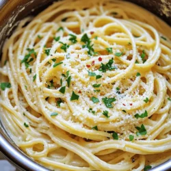 - 225 Gramm Spaghetti oder eine Pasta Ihrer Wahl - 950 Milliliter Gemüsebrühe - 240 Milliliter Schlagsahne - 6 Knoblauchzehen, fein gehackt - 100 Gramm geriebener Parmesan - 2 Esslöffel Olivenöl Die Hauptzutaten sind einfach und leicht zu finden. Spaghetti ist eine beliebte Wahl, aber du kannst jede Pasta verwenden, die du magst. Die Gemüsebrühe gibt dem Gericht viel Geschmack. Schlagsahne macht die Sauce cremig und lecker. Der Knoblauch bringt einen starken, aromatischen Geschmack. Der Parmesan sorgt für einen herzhaften, salzigen Kick. - 1 Teelöffel rote Paprika-Flocken (optional) - Salz und Pfeffer nach Geschmack - Frische Petersilie, gehackt (zur Garnierung) Die Gewürze sind wichtig für den Geschmack. Rote Paprika-Flocken geben der Pasta eine leichte Schärfe. Salz und Pfeffer sorgen für den letzten Schliff. Frische Petersilie sieht nicht nur gut aus, sie bringt auch Frische ins Gericht. Du kannst die Gewürze nach deinem Geschmack anpassen. Wenn du es schärfer magst, füge mehr rote Paprika-Flocken hinzu. Für das ganze Rezept schau dir die [Full Recipe] an. Erhitze zwei Esslöffel Olivenöl in einem großen Topf bei mittlerer Hitze. Füge dann sechs fein gehackte Knoblauchzehen hinzu. Brate den Knoblauch kurz an, bis er duftet, aber nicht bräunt. Dies dauert nur ein bis zwei Minuten. Wenn du rote Paprika-Flocken magst, gib sie jetzt hinzu. Sie geben der Pasta einen kleinen Kick. Gieße 950 Milliliter Gemüsebrühe in den Topf. Rühre die Mischung gut um. Lass die Brühe zum Kochen kommen. Sobald sie kocht, reduziere die Hitze. Jetzt kommt der spannende Teil: die Pasta kochen! Gib 225 Gramm Spaghetti oder deine bevorzugte Pasta in die Brühe. Rühre gut um, damit die Pasta nicht kleben bleibt. Koche die Pasta für etwa 9 bis 12 Minuten. Rühre gelegentlich um, damit sie gleichmäßig kocht. Die Pasta sollte al dente sein und die meiste Flüssigkeit aufgenommen haben. Sobald die Pasta fertig ist, reduziere die Hitze weiter auf niedrig. Jetzt kommt die Sahne ins Spiel. Gieße 240 Milliliter Schlagsahne in den Topf. Füge 100 Gramm geriebenen Parmesan hinzu. Rühre die Mischung so lange, bis der Käse geschmolzen ist. Die Sauce sollte jetzt schön dickflüssig sein. Schmecke die Pasta mit Salz und Pfeffer ab. Lass sie dann einige Minuten ruhen. Dies hilft, die Aromen zu verbinden. Du kannst sie mit frischer, gehackter Petersilie servieren. So sieht das Gericht nicht nur gut aus, sondern schmeckt auch großartig! Für das vollständige Rezept schaue dir die [Full Recipe] an. - Die richtige Al Dente-Konsistenz: Wenn Sie die Pasta kochen, achten Sie darauf, sie al dente zu lassen. Das bedeutet, sie sollte weich, aber noch leicht bissfest sein. Dies gibt der Pasta eine bessere Textur und hilft, die Sauce gut zu halten. Versuchen Sie, die Pasta nach 9 Minuten zu probieren. So finden Sie den perfekten Punkt. - Verwendung von hochwertigem Parmesan: Wählen Sie für einen reichen Geschmack frischen Parmesan. Der Unterschied ist enorm. Reibekäse hat oft Zusatzstoffe. Diese können den Geschmack mindern. Frisch geriebener Parmesan schmilzt besser und gibt der Sauce eine tolle Cremigkeit. - Optionale Gewürze und Kräuter hinzufügen: Experimentieren Sie mit zusätzlichen Gewürzen. Eine Prise Muskatnuss oder etwas Zitronenschale kann den Geschmack heben. Auch frische Kräuter wie Basilikum oder Oregano sind tolle Optionen. Sie bringen frische Aromen in das Gericht. - Frische Zutaten für mehr Aroma: Verwenden Sie frischen Knoblauch, wenn möglich. Er gibt der Pasta mehr Geschmack. Auch frisches Gemüse kann die Mahlzeit aufwerten. Zum Beispiel, fügen Sie Spinat oder Erbsen hinzu. Diese Zutaten bringen Farbe und Nährstoffe in das Gericht. {{image_4}} Eine der besten Dinge an One-Pot Garlic Parmesan Pasta ist die Flexibilität. Sie können das Rezept ganz nach Ihrem Geschmack anpassen. Fügen Sie zum Beispiel zusätzliche Gemüsesorten wie Brokkoli oder Spinat hinzu. Diese geben nicht nur Farbe, sondern auch Nährstoffe. Wenn Sie etwas Herzhaftes wollen, können Sie auch Hähnchen oder Garnelen anreichern. Diese Zutaten machen das Gericht noch sättigender. Die Kombination aus zartem Fleisch und cremiger Sauce ist einfach köstlich. Für Menschen mit speziellen Ernährungsweisen gibt es einfache Anpassungen. Verwenden Sie glutenfreie Pasta, wenn Sie Gluten meiden möchten. Diese Pasta eignet sich gut für das Rezept und schmeckt dennoch lecker. Wenn Sie vegan leben, können Sie auch Alternativen für Sahne und Käse nutzen. Kokosmilch oder Cashewcreme sind tolle Optionen für die Sauce. Für den Käse können Sie Hefeflocken oder veganen Parmesan verwenden. So bleibt das Gericht cremig und geschmackvoll, auch ohne tierische Produkte. Für das vollständige Rezept, schauen Sie bitte [Full Recipe]. Wie lange kann man One-Pot Garlic Parmesan Pasta aufbewahren? Man kann One-Pot Garlic Parmesan Pasta bis zu drei Tage im Kühlschrank aufbewahren. Achten Sie darauf, sie in einem luftdichten Behälter zu lagern. Tipps zur optimalen Lagerung im Kühlschrank - Lassen Sie die Pasta vor dem Lagern abkühlen. - Verwenden Sie einen luftdichten Behälter, um Feuchtigkeit zu vermeiden. - Trennen Sie die Sauce von der Pasta, falls möglich, um die Textur zu bewahren. Anleitung zum Einfrieren der Pasta Um die Pasta einzufrieren, lassen Sie sie zuerst vollständig abkühlen. Füllen Sie dann die Pasta in einen gefriergeeigneten Behälter oder einen Gefrierbeutel. Achten Sie darauf, die Luft herauszudrücken, um Gefrierbrand zu vermeiden. Auftauen und Aufwärmen Zum Auftauen legen Sie die Pasta über Nacht in den Kühlschrank. Zum Aufwärmen geben Sie die Pasta in einen Topf. Fügen Sie etwas Wasser oder Brühe hinzu und erhitzen Sie sie bei niedriger Hitze. Rühren Sie regelmäßig, bis alles warm ist. Die Zubereitung ist schnell und einfach. Sie benötigen etwa 10 Minuten für die Vorbereitung. Das Kochen dauert etwa 15 Minuten. Insgesamt sind es also rund 25 Minuten von Anfang bis Ende. In dieser Zeit haben Sie eine köstliche Pasta zubereitet. Ja, Sie können andere Käsesorten verwenden. Zum Beispiel ist Pecorino Romano eine gute Wahl. Er hat einen starken, salzigen Geschmack. Auch Gouda kann eine interessante Note hinzufügen. Jeder Käse hat seine eigene Wirkung auf den Geschmack. Experimentieren Sie, um Ihre Lieblingskombination zu finden. Wenn Sie glutenfrei essen möchten, gibt es Optionen. Viele Marken bieten glutenfreie Pasta an. Diese sind oft aus Reis oder Mais. Achten Sie auf das Etikett, um sicherzustellen, dass es glutenfrei ist. So können alle die Pasta genießen, ohne sich Sorgen zu machen. In diesem Artikel habe ich die wichtigsten Schritte und Zutaten für die One-Pot Garlic Parmesan Pasta vorgestellt. Wir haben die Hauptzutaten besprochen, Tipps für perfektes Kochen gegeben und Variationen gezeigt, um das Gericht anzupassen. Eine einfache Zubereitung bringt viel Geschmack. Experimentieren Sie mit frischem Gemüse oder anderen Käsesorten für mehr Vielfalt. Genießen Sie Ihre Pasta und lassen Sie Ihrer Kreativität freien Lauf!