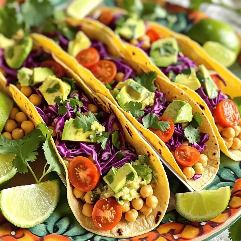 Kichererbsen sind die Hauptzutat. Sie liefern Protein und Ballaststoffe. Für die Kichererbsen-Tacos brauche ich: - 1 Dose (425 g) Kichererbsen, abgetropft und abgespült - 8 kleine Maistortillas Ohne Tortillas sind Tacos nicht vollständig. Die Textur ist wichtig. Ich empfehle, die Tortillas frisch zu verwenden. Die Gewürze geben den Tacos viel Geschmack. Für diese Kichererbsen-Tacos verwende ich: - 1 Esslöffel Olivenöl - 1 Teelöffel geräuchertes Paprikapulver - ½ Teelöffel Kreuzkümmel - ½ Teelöffel Knoblauchpulver - Salz und Pfeffer nach Geschmack Diese Gewürze bringen die Kichererbsen zum Leben. Räucheres Paprikapulver gibt eine tiefe, rauchige Note. Kreuzkümmel bringt Wärme und Tiefe. Die Toppings machen die Tacos bunt und lecker. Ich liebe diese Kombination: - 1 Tasse gehobelte rote Kohl - 1 Avocado, in Scheiben - ½ Tasse Kirschtomaten, halbiert - ¼ Tasse frischer Koriander, gehackt - Limettenviertel, zum Servieren Der rote Kohl bringt Crunch. Die Avocado fügt Cremigkeit hinzu. Kirschtomaten bringen Frische. Der Koriander rundet alles ab. Ein Spritzer Limette bringt die Aromen zusammen. Für das vollständige Rezept, schaue dir die [Full Recipe] an. Zuerst brauchst du 1 Dose Kichererbsen. Öffne die Dose und spüle die Kichererbsen gut ab. Das hilft, den Konservierungsstoff zu entfernen. Nimm eine mittlere Schüssel und zerdrücke die Hälfte der Kichererbsen mit einer Gabel. Lass die anderen Kichererbsen ganz. Diese Mischung gibt deine Tacos eine tolle Textur. Erhitze 1 Esslöffel Olivenöl in einer Pfanne bei mittlerer Hitze. Füge dann die Kichererbsenmischung in die Pfanne. Streue 1 Teelöffel geräuchertes Paprikapulver, ½ Teelöffel Kreuzkümmel und ½ Teelöffel Knoblauchpulver dazu. Vergiss nicht, etwas Salz und Pfeffer hinzuzufügen! Brate die Kichererbsen für 5-6 Minuten an. Rühre gelegentlich um, bis sie schön warm und leicht knusprig sind. Während die Kichererbsen braten, kannst du die Tortillas erwärmen. Nimm 8 kleine Maistortillas. Du kannst sie in einer separaten Pfanne oder in der Mikrowelle kurz erhitzen. Sie sollten weich und biegsam sein, damit du sie gut füllen kannst. Jetzt kommt der beste Teil! Nimm eine Tortilla und lege einen großen Löffel der Kichererbsenmischung darauf. Danach füge gehobelten roten Kohl, einige Avocadoscheiben und halbierte Kirschtomaten hinzu. Zum Schluss garniere die Tacos mit frischem Koriander. Lege ein paar Limettenviertel an die Seite für einen frischen Kick. Du hast jetzt köstliche Kichererbsen-Tacos! Für die genauen Schritte und Zutaten, schau dir das [Full Recipe] an. Um die perfekte Konsistenz für deine Kichererbsen-Tacos zu erreichen, zerdrücke die Kichererbsen nur teilweise. Das sorgt für eine gute Mischung aus cremigen und ganzen Kichererbsen. So bekommst du eine schöne Textur. Achte auch darauf, die Kichererbsen nicht zu lange zu braten. Sie sollen warm und leicht knusprig sein, aber nicht trocken. Ein häufiger Fehler ist, die Kichererbsen zu lange zu garen. Dadurch verlieren sie ihre schöne Konsistenz. Ein weiterer Fehler ist, zu viele Gewürze auf einmal hinzuzufügen. Beginne mit kleinen Mengen, um den Geschmack zu kontrollieren. Wenn du die Kichererbsen nicht vorher abspülst, kann es zu einer zu salzigen Note kommen. Das Abspülen entfernt überschüssiges Salz und sorgt für einen besseren Geschmack. Die Gewürze sind der Schlüssel zu gut gewürzten Kichererbsen-Tacos. Du kannst das geräucherte Paprikapulver durch süßes Paprikapulver ersetzen, wenn du es milder magst. Kreuzkümmel gibt einen tollen Geschmack, aber du kannst auch andere Gewürze wie Chili oder Oregano hinzufügen. Experimentiere mit den Gewürzen, um deinen persönlichen Geschmack zu finden. Fühle dich frei, die Mischung zu ändern und neue Aromen zu entdecken. {{image_4}} Kichererbsen-Tacos sind von Natur aus vegan. Du brauchst nur die richtigen Zutaten. Die Basis ist die Kichererbsen-Mischung. Diese Mischung schmeckt auch ohne tierische Produkte gut. Füge einfach frisches Gemüse hinzu. Zum Beispiel: - Rote Paprika - Gurke - Avocado Diese Zutaten geben den Tacos mehr Farbe und einen guten Geschmack. Du kannst auch deine Lieblingssauce hinzufügen. So wird das Gericht noch leckerer. Wenn du es schärfer magst, sind Jalapeños eine tolle Wahl. Ein paar geschälte und geschnittene Jalapeños bringen mehr Würze. Füge sie einfach zur Kichererbsen-Mischung in der Pfanne hinzu. So entfalten sie ihren Geschmack gut. Du kannst auch frische Jalapeños als Topping verwenden. Das gibt den Tacos einen extra Kick! Eine Taco-Bowl ist eine leckere und kreative Variante. Du kannst alle Zutaten in einer Schüssel anrichten. Beginne mit einer Schicht Reis oder Quinoa als Basis. Dann verteile die Kichererbsen-Mischung darauf. Füge das frische Gemüse und die Toppings hinzu. Das sieht schön aus und schmeckt toll. Du kannst die Bowl auch für Meal Prep nutzen. So hast du gesunde Mahlzeiten für die Woche. Für das vollständige Rezept, schaue dir die *Full Recipe* an. Kichererbsen-Tacos sind lecker und einfach zuzubereiten. Wenn du Reste hast, bewahre sie richtig auf. Die Tacos sollten in einem luftdichten Behälter gelagert werden. So bleiben sie frisch. Achte darauf, die Kichererbsen-Mischung von den Tortillas zu trennen. Tortillas werden schnell weich, wenn sie in der Mischung liegen. Um Reste aufzubewahren, stelle sicher, dass alles gut abgekühlt ist. Lege die Kichererbsen-Mischung in einen Behälter. Die Tortillas kannst du in einen separaten Behälter geben. So bleibt die Textur knackig. Reste halten sich im Kühlschrank bis zu drei Tage. Wenn du deine Kichererbsen-Tacos wieder aufwärmst, mache das vorsichtig. Erhitze die Kichererbsen in einer Pfanne bei mittlerer Hitze. Rühre sie gut um, damit sie gleichmäßig warm werden. Tortillas kannst du kurz in der Pfanne oder Mikrowelle erhitzen. So werden sie wieder weich und lecker. Probiere, die Tacos mit frischen Toppings wie Koriander oder Avocado zu garnieren, um den Geschmack aufzufrischen. Für das vollständige Rezept schau dir die [Full Recipe] an. Kichererbsen-Tacos sind frisch am besten. Im Kühlschrank halten sie etwa 3 Tage. Achte darauf, die Füllung getrennt von den Tortillas zu lagern. So bleibt alles knusprig und lecker. Ja, du kannst die Tacos im Voraus zubereiten. Koche die Kichererbsen-Mischung und lagere sie im Kühlschrank. Erwärme sie einfach vor dem Servieren. Auch die Tortillas kannst du im Voraus aufwärmen. Viele Beilagen passen gut zu Kichererbsen-Tacos. Hier sind einige Ideen: - Guacamole - Salsa - Reis oder Quinoa - Frischer Salat - Mais oder Paprika Diese Beilagen bringen mehr Farbe und Geschmack auf den Teller. Die besten Kichererbsen für Tacos sind einfach zuzubereiten. Du solltest sie zuerst gut abspülen. Dann zerdrücke die Hälfte mit einer Gabel. So hast du eine schöne Mischung aus ganzen und zerdrückten Kichererbsen. Dies gibt den Tacos eine tolle Textur. Verwende geräuchertes Paprikapulver für einen besonderen Geschmack. Wenn du magst, füge noch mehr Gewürze hinzu! Kichererbsen-Tacos sind einfach und lecker. Wir haben die besten Zutaten und Gewürze erkundet. Die Schritt-für-Schritt-Anleitung macht die Zubereitung leicht. Tipps helfen, häufige Fehler zu vermeiden. Variationen bieten jedem etwas. Du kannst sie nach deinem Geschmack ändern oder besondere Beilagen wählen. Denke daran, wie man sie lagert und aufwärmt, damit du immer frische Tacos genießen kannst. Hol dir all diese Tipps und kreiere deine perfekten Kichererbsen-Tacos!