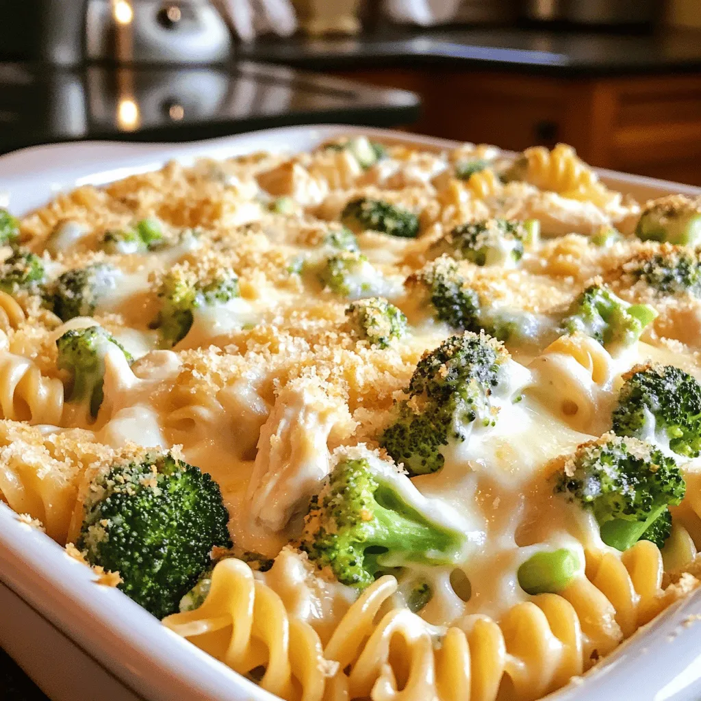 - 2 Tassen gekochte Rotini-Pasta - 2 Tassen Hähnchenbrust, gekocht und zerrupft - 2 Tassen Brokkoliröschen (frisch oder gefroren) - 2 Tassen Alfredo-Sauce (aus dem Geschäft oder selbstgemacht) - 1 Tasse geriebener Mozzarella-Käse - 1/2 Tasse geriebener Parmesan-Käse - 1 Teelöffel Knoblauchpulver - 1 Teelöffel italienische Gewürzmischung - Salz und Pfeffer nach Geschmack - 2 Esslöffel Olivenöl - 1/4 Tasse Semmelbrösel (optional, für das Topping) Um den Auflauf anzupassen, denken Sie an Allergien. Sie können die Hähnchenbrust durch Tofu ersetzen, um eine vegetarische Option zu bieten. Möchten Sie eine glutenfreie Version? Nutzen Sie glutenfreie Pasta. Achten Sie beim Einkauf auf frische Zutaten. Wählen Sie frischen Brokkoli, wenn möglich. So erhalten Sie mehr Geschmack und Nährstoffe. Die Alfredo-Sauce kann aus dem Geschäft kommen oder hausgemacht sein. Wenn Sie sie selbst machen, nutzen Sie frische Sahne und Käse. Das verbessert den Geschmack. Achten Sie darauf, die richtigen Käsesorten zu verwenden. Mozzarella sorgt für die perfekte Schmelzfähigkeit, während Parmesan für den herzhaften Geschmack sorgt. Entdecken Sie den Unterschied, wenn Sie frische Zutaten wählen! Heize zuerst den Ofen auf 175°C vor. Bereite eine große Auflaufform vor, indem du sie leicht einfettest. Nimm eine große Pfanne und füge das Olivenöl hinzu. Erhitze es bei mittlerer Hitze. Gib die Brokkoliröschen hinein und brate sie 3-5 Minuten lang an. Wenn du gefrorenen Brokkoli verwendest, erhitze ihn einfach, bis er warm ist. In einer großen Schüssel vermische die gekochte Rotini-Pasta, das zerrupfte Hähnchen und die angebratenen Brokkoliröschen. Füge die Alfredo-Sauce hinzu, sowie das Knoblauchpulver, die italienische Gewürzmischung, Salz und Pfeffer. Rühre alles gut um, bis die Zutaten gleichmäßig verteilt sind. Gib die Mischung in die vorbereitete Auflaufform. Streue den Mozzarella- und Parmesan-Käse gleichmäßig darüber. Wenn du magst, füge Semmelbrösel für eine knusprige Textur hinzu. Decke die Auflaufform mit Aluminiumfolie ab. Schiebe sie in den vorgeheizten Ofen und backe sie 20 Minuten. Nach 20 Minuten nimm die Folie ab. Backe den Auflauf für weitere 10-15 Minuten. Achte darauf, dass der Käse sprudelnd und leicht goldbraun ist. Nimm die Auflaufform aus dem Ofen und lasse sie 5 Minuten abkühlen. Serviere den Auflauf heiß. Du kannst ihn optional mit frischen Kräutern wie Petersilie oder Basilikum garnieren. Diese frischen Kräuter bringen Farbe und Geschmack in dein Gericht. Hausgemachte Alfredo-Sauce hat oft eine bessere Textur. Sie ist frisch und cremig. Gekaufte Sauce spart Zeit, kann aber dicker sein. Wenn du sie verwendest, füge etwas Milch hinzu. Das macht die Sauce flüssiger und leichter. Frische Kräuter machen den Auflauf lebendiger. Petersilie und Basilikum sind tolle Optionen. Einfach hacken und unter die Sauce mischen. Gewürze wie Oregano und Thymian bringen auch viel Geschmack. Ein Hauch von Zitronensaft hebt die Aromen hervor. Ein knuspriges Topping gibt dem Auflauf einen tollen Biss. Semmelbrösel sind perfekt dafür. Mische sie mit etwas Olivenöl und streue sie über den Käse. Für mehr Käsegeschmack wähle eine Mischung aus Mozzarella und Parmesan. Diese Kombination gibt dir eine goldene, leckere Kruste. Für die besten Ergebnisse folge dem [Full Recipe]. {{image_4}} Sie können das Hähnchen ganz einfach durch Tofu ersetzen. Tofu nimmt den Geschmack gut auf. Sie können auch anderes Gemüse verwenden. Zucchini und Karotten sind gute Optionen. Diese Varianten machen das Gericht leicht und gesund. Möchten Sie mehr Geschmack? Fügen Sie Pilze hinzu! Sie geben einen herzhaften Biss. Paprika bringt Süße und Farbe. Erbsen sind eine tolle Wahl für etwas Süße. Diese Zutaten machen das Gericht noch bunter und leckerer. Für eine glutenfreie Variante wählen Sie glutenfreie Pasta. Diese Pasta gibt es in vielen Formen. Sie schmeckt gut und hat eine ähnliche Textur. So können alle das Gericht genießen. Probieren Sie diese einfache Anpassung für mehr Vielfalt. Das Rezept, das Sie ausprobieren sollten, ist der Cremige Hühnchen & Brokkoli Alfredo Auflauf. Um Reste von Chicken and Broccoli Alfredo Bake frisch zu halten, gibt es zwei Optionen. Im Kühlschrank bleibt der Auflauf für etwa drei bis vier Tage gut. Stellen Sie sicher, dass Sie ihn in einem luftdichten Behälter aufbewahren. Bei der Gefrieroption hält sich der Auflauf bis zu drei Monate. Teilen Sie ihn in Portionen auf, um das Auftauen zu erleichtern. Wenn Sie die Reste aufwärmen möchten, gibt es zwei gute Methoden. Für die Mikrowelle geben Sie den Auflauf in eine mikrowellengeeignete Schüssel. Decken Sie ihn mit einem feuchten Papiertuch ab, um ein Austrocknen zu verhindern. Erhitzen Sie ihn in kurzen Intervallen von 1-2 Minuten, bis er heiß ist. Für den Ofen heizen Sie ihn auf 175°C vor. Legen Sie den Auflauf in eine Auflaufform und decken Sie ihn mit Folie ab. Backen Sie ihn für 20 Minuten. Entfernen Sie die Folie und backen Sie weitere 10 Minuten, bis er schön sprudelnd ist. So bleibt der Geschmack frisch und lecker. Chicken and Broccoli Alfredo Bake bleibt frisch für etwa 3 bis 5 Tage im Kühlschrank. Lagern Sie ihn in einem luftdichten Behälter. Achten Sie darauf, dass der Auflauf vollständig abgekühlt ist, bevor Sie ihn abdecken. So vermeiden Sie Feuchtigkeit, die die Textur beeinträchtigen kann. Ja, Sie können die Alfredo-Sauce ganz einfach selbst machen. Ein einfaches Rezept benötigt nur Butter, Sahne, Parmesan und Knoblauch. Schmelzen Sie die Butter in einer Pfanne, fügen Sie Sahne hinzu und lassen Sie es leicht köcheln. Rühren Sie den Parmesan und den Knoblauch ein. Kochen Sie alles, bis die Sauce dick wird. So haben Sie eine frische und leckere Sauce für Ihren Auflauf. Der Auflauf hat seine gesunden und weniger gesunden Aspekte. Er enthält Hähnchen und Brokkoli, die gute Proteine und Vitamine bieten. Die Alfredo-Sauce bringt jedoch mehr Fett und Kalorien mit sich. Um ihn gesünder zu machen, können Sie weniger Käse verwenden oder eine leichtere Sauce wählen. Auch Vollkornpasta ist eine tolle Alternative. Sie können den Auflauf im Voraus zubereiten und im Kühlschrank aufbewahren. Bereiten Sie alle Zutaten vor und mischen Sie sie, aber backen Sie den Auflauf noch nicht. Decken Sie ihn gut ab und lagern Sie ihn bis zu einem Tag im Voraus. Wenn Sie bereit sind zu backen, nehmen Sie ihn aus dem Kühlschrank und backen Sie ihn wie im Full Recipe beschrieben. Der Auflauf mit Hähnchen und Brokkoli ist einfach zuzubereiten. Wir haben die Zutaten, die Schritte und hilfreiche Tipps durchgegangen. Mit kleinen Anpassungen kannst du ihn ganz nach deinem Geschmack variieren. Achte besonders auf frische Zutaten und die richtige Konsistenz der Sauce. Dieser Auflauf ist nicht nur lecker, sondern auch vielseitig. Du kannst ihn für verschiedene Diäten anpassen. Ich hoffe, dass du diese Rezeptidee ausprobierst und deinen Lieben eine Freude machst. Viel Spaß beim Kochen!