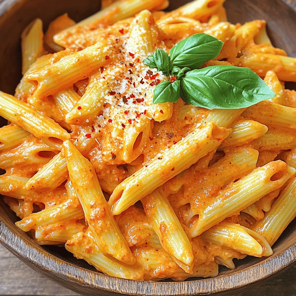 - 340 g Pasta nach Wahl - 2 große rote Paprika, geröstet und geschält - 240 ml Schlagsahne - 1 Teelöffel geräuchertes Paprikapulver - 1/2 Teelöffel rote Pfefferflocken (optional) - 50 g frisch geriebener Parmesan - 1 Zehe Knoblauch, fein gehackt - 1 Esslöffel Olivenöl - Salz und schwarzer Pfeffer nach Geschmack - Frische Basilikumblätter zur Garnitur Ich liebe die frischen, bunten Zutaten dieser Pasta. Die Hauptzutat ist die Pasta selbst. Du kannst jede Art wählen, die dir gefällt. Ich bevorzuge Penne oder Fettuccine. Die gerösteten roten Paprika geben der Sauce einen süßen, rauchigen Geschmack. Es ist wichtig, sie gut zu rösten und die Haut abzuziehen. So wird die Sauce schön glatt. Schlagsahne macht die Sauce cremig und reichhaltig. Für den Geschmack brauchst du geräuchertes Paprikapulver. Es gibt der Pasta eine tolle Tiefe. Wenn du es scharf magst, füge die roten Pfefferflocken hinzu. Parmesan ist ein Muss. Er bringt eine salzige Note und Schmelz. Knoblauch gibt der Sauce viel Aroma. Ein wenig Olivenöl sorgt dafür, dass alles gut zusammenkommt. Denke daran, mit Salz und Pfeffer zu würzen. Die frischen Basilikumblätter sind die perfekte Garnitur. Sie geben der Pasta Farbe und Frische. Wenn du die vollständige Rezeptanleitung möchtest, schau dir die [Full Recipe] an. Bringen Sie einen großen Topf gesalzenes Wasser zum Kochen. Fügen Sie die Pasta hinzu und kochen Sie sie al dente. Halten Sie 240 ml vom Nudelwasser zurück, dann gießen Sie die Pasta ab und stellen Sie sie beiseite. Rösten Sie die Paprika, indem Sie sie unter einen Grill legen, bis sie braun sind. Legen Sie die Paprika in eine Schüssel und decken Sie sie mit Frischhaltefolie ab. Lassen Sie sie 10 Minuten dämpfen. Nach dem Abkühlen ziehen Sie die Haut ab, entfernen die Stiele und Kerne und hacken die Paprika grob. Geben Sie die gerösteten Paprika, die Schlagsahne, den gehackten Knoblauch, das geräucherte Paprikapulver, die roten Pfefferflocken sowie Salz und Pfeffer in einen Mixer. Pürieren Sie alles, bis es glatt und cremig ist. Erhitzen Sie Olivenöl in einer großen Pfanne bei mittlerer Hitze. Gießen Sie die cremige Paprikasauce in die Pfanne und lassen Sie sie 2-3 Minuten köcheln. Fügen Sie die gekochte Pasta hinzu und rühren Sie alles gut durch. Wenn die Sauce zu dick ist, geben Sie nach und nach das zurückbehaltene Nudelwasser hinzu. Rühren Sie den frisch geriebenen Parmesan unter die Pasta, bis er schmilzt. Schmecken Sie die Pasta ab und passen Sie die Würze nach Bedarf an. Servieren Sie die cremige Pasta mit gerösteten roten Paprika auf Tellern. Garnieren Sie mit extra Parmesan und frischen Basilikumblättern. - Kochen Sie die Pasta in reichlich gesalzenem Wasser. - Kochen Sie sie al dente. So bleibt die Konsistenz optimal. - Heben Sie 240 ml des Nudelwassers auf. Es hilft, die Sauce zu binden. - Rösten Sie die Paprika länger, um die Röstaromen zu verstärken. - Verwenden Sie frische Kräuter wie Basilikum oder Thymian. Sie bringen frischen Geschmack. - Servieren Sie die Pasta mit frischen Kräutern und extra Parmesan. - Anrichten auf warmen Tellern hält die Pasta heiß und appetitlich. Diese Tipps helfen Ihnen, die cremige Pasta mit gerösteten roten Paprika perfekt zuzubereiten. Für das vollständige Rezept schauen Sie sich die [Full Recipe] an. {{image_4}} Sie können die cremige Pasta mit Hähnchenbrust oder Garnelen aufpeppen. Diese Zutaten fügen viel Protein hinzu. Braten Sie die Hähnchenbrust in Würfeln an, bis sie goldbraun ist. Für Garnelen, braten Sie sie kurz in etwas Olivenöl. Beide Optionen passen gut zu dem cremigen Geschmack der Sauce. Wenn Sie eine vegetarische Option wollen, sind Kichererbsen oder Tofu tolle Alternativen. Kichererbsen sind nahrhaft und geben Textur. Tofu kann mariniert und angebraten werden, um mehr Geschmack zu erhalten. Um neue Geschmäcker zu entdecken, probieren Sie frischen Thymian oder Oregano in der Sauce. Diese Kräuter bringen eine frische Note. Sie können auch verschiedene Paprika-Sorten verwenden. Süße gelbe oder orange Paprika können der Sauce eine andere Tiefe geben. Das Experimentieren mit Gewürzen macht das Gericht einzigartig. Für eine vegane Variante nutzen Sie pflanzliche Sahne. Diese gibt der Sauce die gleiche Cremigkeit. Sie können auch Käse durch Hefeflocken ersetzen. Hefeflocken haben einen käsigen Geschmack und sind nahrhaft. Diese Anpassungen machen das Rezept für jeden zugänglich. Für die vollständige Anleitung und alle Zutaten schauen Sie sich das [Full Recipe] an. Lagern Sie die Reste in luftdichten Behältern im Kühlschrank. Dies hält die Pasta frisch. Die Haltbarkeit beträgt etwa drei bis vier Tage. Achten Sie darauf, die Reste schnell abzukühlen. Stellen Sie den Behälter dann in den Kühlschrank, um die beste Qualität zu sichern. Sie können die Pasta in der Mikrowelle oder in einer Pfanne aufwärmen. Wenn Sie die Mikrowelle nutzen, stellen Sie sicher, dass Sie die Pasta abdecken. Dies hilft, die Feuchtigkeit zu halten. Bei der Pfanne sollten Sie etwas Wasser oder Öl hinzufügen. Seien Sie vorsichtig beim Erhitzen der Sauce, um ein Anbrennen zu vermeiden. Bereiten Sie die Komponenten separat vor, um die Qualität zu bewahren. Kochen Sie die Pasta und die Sauce im Voraus. Lagern Sie sie dann getrennt. Vor dem Servieren können Sie alles schnell zusammenstellen. So bleibt die Pasta frisch und die Sauce cremig. Die Pasta ist im Kühlschrank etwa drei bis vier Tage haltbar. Um die Reste frisch zu halten, lege sie in einen luftdichten Behälter. Achte darauf, die Sauce nicht getrennt von der Pasta zu lagern. Das hält den Geschmack zusammen. Wenn die Sauce dick wird, füge etwas Wasser hinzu, bevor du sie erneut erhitzt. Ja, du kannst verschiedene Gemüsesorten verwenden! Zucchini, Spinat oder Auberginen passen gut. Diese Gemüse bringen frische Farben und neue Texturen. Du kannst auch saisonales Gemüse wählen, um den Geschmack zu variieren. Experimentiere mit dem, was du magst oder was gerade verfügbar ist. Für mehr Schärfe kannst du rote Pfefferflocken hinzufügen. Beginne mit einer kleinen Menge und teste den Geschmack. Du kannst auch frische Chilis oder scharfen Paprika verwenden. Eine Prise Cayennepfeffer kann auch helfen, die Würze zu erhöhen. Achte darauf, die Schärfe nach deinem Geschmack anzupassen. Das Rezept stammt von meiner Reise durch Italien. Ich wollte die Einfachheit und den Geschmack der italienischen Küche einfangen. Du findest die vollständige Anleitung in der Rezeptquelle. Es gibt auch viele Variationen, die du ausprobieren kannst, um deinen eigenen Stil zu finden. Diese Anleitung zeigt, wie Sie ein leckeres Pastagericht mit gerösteten Paprika zubereiten. Wir haben die Hauptzutaten, die Zubereitungsschritte und viele nützliche Tipps behandelt. Probieren Sie die vielen Variationen aus, um es nach Ihrem Geschmack anzupassen. Vergessen Sie nicht, die Reste richtig zu lagern. Kochen sollte Spaß machen! Genießen Sie Ihre cremige Pasta und die Freude am Kochen.