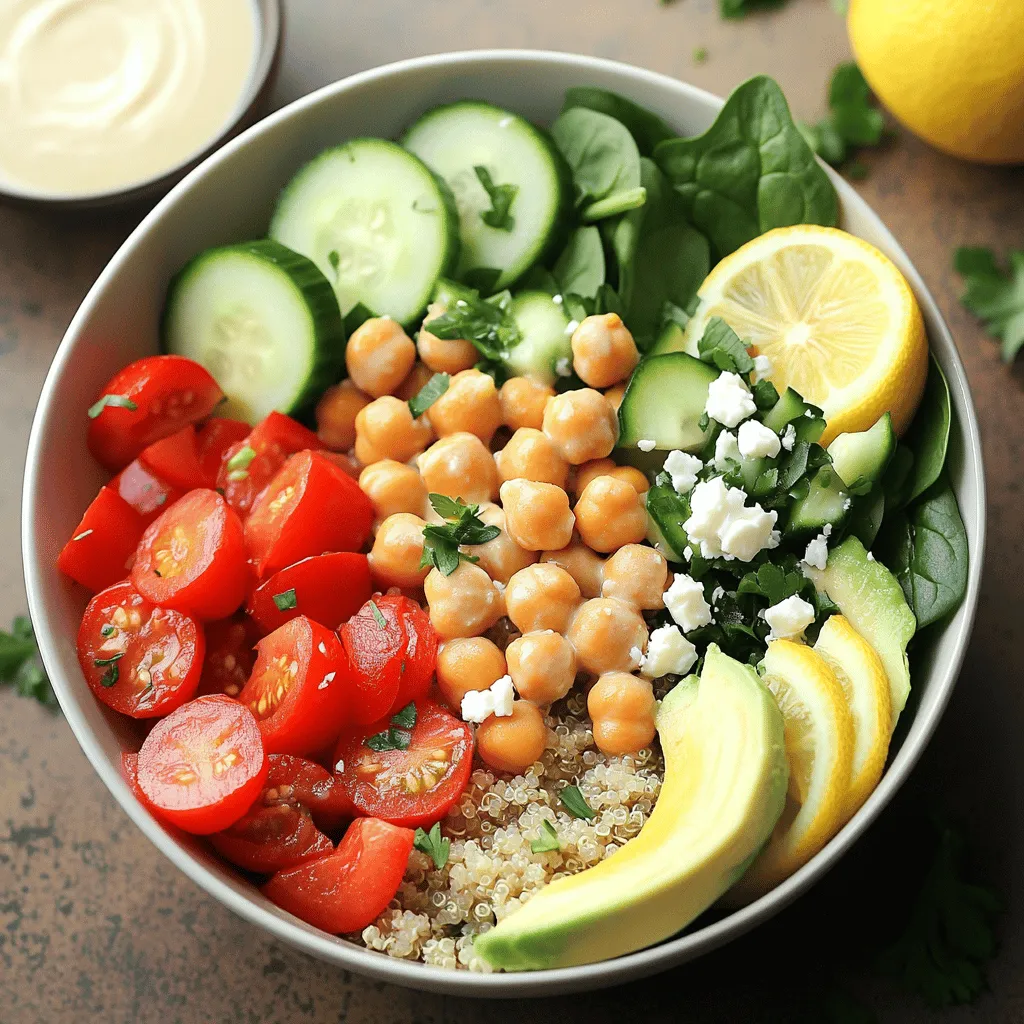 - 1 Tasse Quinoa, gründlich abgespült - 1 Dose (425 g) Kichererbsen, abgetropft und abgespült - 1 rote Paprika, gewürfelt - 1 Gurke, gewürfelt - 1 Tasse Cherrytomaten, halbiert - 1 Avocado, in Scheiben geschnitten - 1/4 Tasse Tahini - 2 Esslöffel Zitronensaft - 2 Esslöffel Olivenöl Die Zutaten für die Kichererbsen Quinoa Power Bowl sind einfach und frisch. Quinoa ist der Hauptbestandteil und gibt dir Kraft. Kichererbsen sind eine tolle Proteinquelle. Sie machen die Bowl sättigend und nahrhaft. Die rote Paprika bringt Farbe und einen süßen Geschmack. Gurke und Cherrytomaten sorgen für frische und Knackigkeit. Die Avocado fügt eine cremige Textur hinzu. Das Dressing aus Tahini, Zitronensaft und Olivenöl ist einfach zuzubereiten. Es bringt alle Aromen zusammen und macht die Bowl noch leckerer. Für die vollständige Anleitung kannst du das [Full Recipe] ansehen. 1. Gib den abgespülten Quinoa zusammen mit 2 Tassen Wasser in einen mittelgroßen Topf. 2. Bringe das Wasser zum Kochen. Reduziere dann die Hitze und decke den Topf ab. 3. Lass den Quinoa 15 Minuten köcheln, bis das Wasser aufgesogen ist. 4. Verwende eine Gabel, um den Quinoa aufzulockern. Lass ihn abkühlen. 1. Nimm eine kleine Schüssel. Gib Tahini, Zitronensaft, Olivenöl, Knoblauchpulver, Salz und Pfeffer hinein. 2. Verrühre alles zu einer homogenen Masse. 3. Wenn das Dressing zu dick ist, füge Wasser hinzu. Mische gut, bis es die gewünschte Konsistenz hat. 1. In einer großen Rührschüssel vermenge die gekochte Quinoa, Kichererbsen, gewürfelte Paprika, Gurke, halbierte Cherrytomaten und den Spinat. 2. Gib das Tahini-Dressing über die Mischung. 3. Mische alles vorsichtig, bis alle Zutaten gut beschichtet sind. Für die vollständige Anleitung und Details, schau dir das [Full Recipe] an. Um die beste Quinoa-Konsistenz zu erreichen, ist das richtige Kochverhältnis wichtig. Verwende zwei Tassen Wasser für eine Tasse Quinoa. Das sorgt für die perfekte Garzeit. Koche die Quinoa, bis das Wasser aufgesogen ist. Dann lass sie abkühlen. Nach dem Kochen lockere die Quinoa mit einer Gabel auf. So wird sie luftig und nicht klebrig. Diese Technik verbessert die Textur und macht die Power Bowl noch besser. Das Dressing ist der Schlüssel zu einem großartigen Geschmack. Du kannst die Konsistenz anpassen. Wenn es zu dick ist, füge einfach einen Esslöffel Wasser hinzu. Rühre gut um, bis es die gewünschte Dicke hat. Für unterschiedliche Geschmäcker probiere andere Zutaten aus. Du kannst auch Joghurt oder Avocado für eine cremigere Note verwenden. Dies gibt der Bowl eine neue, spannende Wendung. Eine schöne Präsentation macht das Essen noch besser. Arrangiere die Zutaten in verschiedenen Sektionen in der Bowl. So sieht es farbenfroh und einladend aus. Frische Kräuter wie Petersilie sind eine tolle Dekoration. Sie bringen Farbe und frischen Geschmack. Lege sie oben auf die Bowl, um sie ansprechend zu machen. Diese kleinen Details machen einen großen Unterschied beim Servieren. {{image_4}} Füge Gegrilltes Hähnchen oder Tofu hinzu. Beide Optionen steigern den Proteingehalt. Hähnchen bringt einen zarten Geschmack, während Tofu eine gute pflanzliche Wahl ist. Du kannst auch Bohnen oder Linsen verwenden. Diese sind reich an Eiweiß und Ballaststoffen. Sie machen die Bowl noch sättigender und gesünder. Verwende saisonales Gemüse, um die Bowl frisch und bunt zu halten. Zum Beispiel kannst du Kürbis im Herbst oder Spargel im Frühling hinzufügen. Rucola oder Grünkohl bieten eine tolle Note. Diese Blattgemüse sind knackig und voller Nährstoffe. Sie bringen auch eine schöne Farbe in die Bowl. Probiere verschiedene Dressings, um den Geschmack zu verändern. Ein Joghurt-Dressing macht die Bowl cremig und leicht. Avocado-Dressing fügt gesunde Fette hinzu. Du kannst auch Balsamico oder Senfvinaigrette verwenden. Diese Dressings bringen einen süßen oder würzigen Kick. Experimentiere, um dein perfektes Dressing zu finden. Für mehr Ideen, schau dir das [Full Recipe] an. Die Kichererbsen Quinoa Power Bowl bleibt frisch, wenn du sie richtig lagerst. Decke die Bowl gut ab oder benutze einen luftdichten Behälter. So bleibt der Geschmack erhalten. Im Kühlschrank hält sie bis zu drei Tage. Achte darauf, das Dressing separat aufzubewahren. Es kann dazu führen, dass die Zutaten matschig werden. Die Hauptzutaten wie Quinoa und Kichererbsen sind sehr haltbar. Gekochte Quinoa bleibt etwa fünf Tage frisch. Kichererbsen aus der Dose sind ebenfalls lange haltbar. Das Dressing aus Tahini hält im Kühlschrank bis zu einer Woche. Es kann sich aber etwas festsetzen, also rühre es vor dem Servieren gut durch. Du kannst die einzelnen Komponenten im Voraus zubereiten. Koche die Quinoa und die Kichererbsen am Sonntag. Schneide das Gemüse und bewahre es in Behältern auf. So hast du alles bereit, wenn du die Power Bowl servieren möchtest. Das spart Zeit an Wochentagen. Um die Zubereitung zu beschleunigen, kannst du vorgekochte Quinoa oder Kichererbsen verwenden. Diese findest du oft im Supermarkt. Das Gemüse kannst du auch im Voraus schneiden. So steht einer schnellen Power Bowl nichts im Wege. Teile die Power Bowl in Portionen für die Woche auf. Nutze kleine Behälter, um die einzelnen Portionen zu lagern. So hast du gesunde Mahlzeiten für die Mittagspause. Wenn du Reste hast, kannst du sie kreativ nutzen. Mische sie in einen Salat oder ein Omelett. Du kannst auch eine Suppe daraus machen. So bleibt deine Ernährung abwechslungsreich und spannend. Um Quinoa richtig zu kochen, brauchst du ein gutes Verhältnis von Wasser zu Quinoa. Verwende 2 Tassen Wasser für 1 Tasse Quinoa. Bring das Wasser zum Kochen, dann reduziere die Hitze. Decke den Topf ab und lass ihn 15 Minuten köcheln. Die Quinoa sollte das Wasser ganz aufnehmen. Lockere sie mit einer Gabel auf. So wird die Konsistenz perfekt. Ja, die Bowl lässt sich ganz einfach vegan machen! Verwende einfach alle pflanzlichen Zutaten. Statt Feta kannst du Avocado oder geröstete Nüsse nutzen. Für das Dressing kannst du auch eine vegane Mayonnaise als Basis verwenden. So bleibt der Geschmack toll und du hast eine leckere vegane Option. Wenn du die Power-Bowl im Kühlschrank aufbewahrst, hält sie etwa 3 bis 4 Tage. Achte darauf, die Bowl in einem luftdichten Behälter zu lagern. So bleibt sie frisch. Das Dressing kannst du separat aufbewahren, um es frisch zu halten. Die Kichererbsen-Quinoa Power-Bowl hat viele gesunde Nährstoffe. Quinoa liefert viel Eiweiß und Ballaststoffe. Kichererbsen sind reich an Proteinen und Vitaminen. Gemüse wie Paprika und Spinat bringt Antioxidantien mit. Avocado enthält gesunde Fette. Diese Bowl ist also voll von gesunder Energie! Für das ganze Rezept schaue dir die [Full Recipe] an. Diese Power Bowl ist gesund und einfach zuzubereiten. Wir haben die wichtigsten Zutaten wie Quinoa, Kichererbsen und frisches Gemüse besprochen. Das Dressing verleiht der Bowl einen tollen Geschmack. Ich hoffe, die Tipps zur Zubereitung und Anpassung helfen dir, deine eigene Bowl zu erstellen. Experimentiere mit verschiedenen Zutaten oder lasse deine Kreativität freien Lauf. Eine nährstoffreiche Bowl steht dir nun zur Verfügung. Genieße die Vielfalt und die Frische deiner Power Bowl!