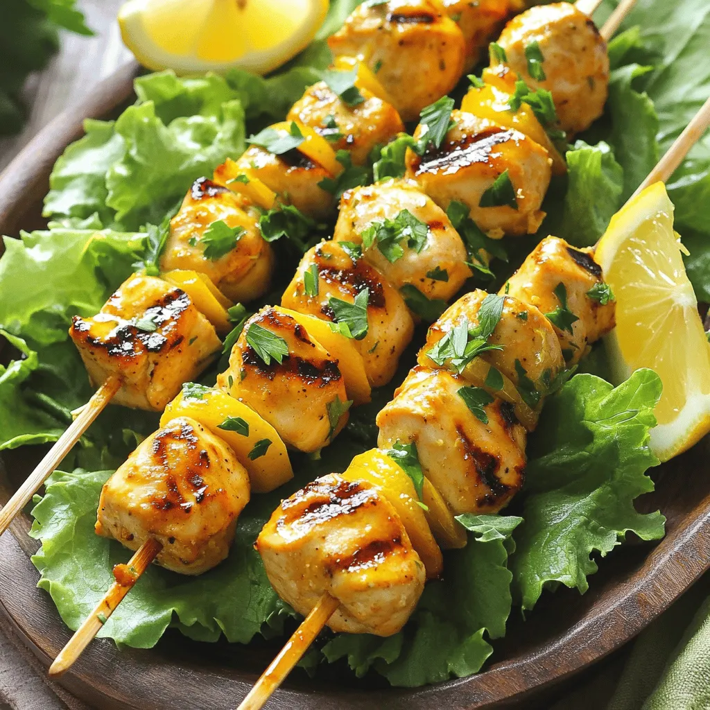 Für die Zesty Zitronen-Hähnchenspieße brauchst du einige wichtige Zutaten. Hier ist, was du benötigst: - 450 g Hähnchenbrustfilets, ohne Haut und Knochen, in 2,5 cm große Würfel geschnitten - 2 Zitronen (Schale und Saft) - 3 Esslöffel Olivenöl - 2 Knoblauchzehen, fein gehackt Diese Zutaten bilden die Basis für unser Gericht. Das Hähnchen gibt dir eine gute Proteinquelle. Die Zitronen fügen Frische hinzu. Die Gewürze machen das Gericht besonders lecker. Hier sind die weiteren Zutaten für die Marinade: - 1 Teelöffel getrockneter Oregano - 1 Teelöffel geräucherter Paprika - Salz und Pfeffer nach Geschmack Diese Gewürze sorgen für einen tollen Geschmack. Oregano bringt eine herzhafte Note. Paprika gibt ein wenig Rauchgeschmack. Um die Spieße zu garnieren, brauchst du frische Petersilie. Sie sieht nicht nur schön aus, sondern bringt auch einen frischen Geschmack. Du kannst die Spieße auch mit Zitronenspalten servieren. Die Spieße sehen dann sehr ansprechend aus. Für die Zubereitung und das detaillierte Rezept kannst du die [Full Recipe] anschauen. Zuerst nehmen Sie eine große Schüssel. Fügen Sie die Zitronenschale, den Zitronensaft, Olivenöl, gehackten Knoblauch, Oregano, geräucherten Paprika, Salz und Pfeffer hinzu. Rühren Sie alles gut um, um eine schmackhafte Marinade zu machen. Dann schneiden Sie die Hähnchenbrustfilets in 2,5 cm große Würfel. Legen Sie die Hähnchenstücke in die Marinade. Mischen Sie sie gut, sodass alles gleichmäßig bedeckt ist. Decken Sie die Schüssel ab und stellen Sie sie für mindestens 30 Minuten in den Kühlschrank. Das lässt die Aromen gut einziehen. Heizen Sie den Grill oder eine Grillpfanne auf mittlere bis hohe Hitze vor. Wenn Sie Holzspieße verwenden, denken Sie daran, diese mindestens 30 Minuten vorher in Wasser einzuweichen. Dadurch brennen sie beim Grillen nicht an und bleiben stabil. Bereiten Sie auch einen Teller vor, um die fertigen Spieße nach dem Grillen abzulegen. Stecken Sie die marinierten Hähnchenwürfel auf die Spieße. Lassen Sie etwas Platz zwischen den Würfeln. Das sorgt dafür, dass sie gleichmäßig garen. Legen Sie die Spieße auf den Grill und grillen Sie sie etwa 10-12 Minuten lang. Drehen Sie die Spieße regelmäßig, damit sie schön gebräunt werden. Verwenden Sie ein Fleischthermometer, um sicherzustellen, dass das Hähnchen eine Innentemperatur von 75°C erreicht. Nach dem Grillen, nehmen Sie die Spieße vom Grill und lassen Sie sie einige Minuten ruhen. Vor dem Servieren garnieren Sie sie mit frisch gehackter Petersilie. Genießen Sie Ihr Zesty Zitronen-Hähnchenspieße! Das Rezept finden Sie hier: [Full Recipe]. Um viel Geschmack zu bekommen, marinieren Sie das Hähnchen richtig. Die Zesty Marinade braucht Zeit, um ins Fleisch einzuziehen. Ich empfehle, das Hähnchen mindestens 30 Minuten zu marinieren. Besser noch, lassen Sie es über Nacht im Kühlschrank. So wird das Hähnchen zart und voller Aromen. Verwenden Sie eine große Schüssel, um das Hähnchen und die Marinade gut zu vermengen. Grillen Sie die Spieße bei mittlerer bis hoher Hitze. Eine Temperatur zwischen 200 und 230 Grad Celsius ist ideal. Grillen Sie die Spieße etwa 10 bis 12 Minuten. Wenden Sie sie gelegentlich, damit sie gleichmäßig garen. Nutzen Sie ein Fleischthermometer, um sicherzustellen, dass das Hähnchen 75 Grad Celsius erreicht. So bleibt es saftig und lecker. Ein paar einfache Küchenwerkzeuge machen das Grillen leichter. Hier sind einige Utensilien, die ich empfehle: - Eine große Schüssel für die Marinade - Holz- oder Metallspieße (wenn Holz, vorher einweichen) - Ein Fleischthermometer für die richtige Garstufe - Eine Grillzange, um die Spieße leicht zu wenden Mit diesen Werkzeugen wird das Kochen einfach und macht Spaß. Für die komplette Anleitung schauen Sie sich das [Full Recipe] an. {{image_4}} Manchmal möchte ich etwas Neues ausprobieren. Statt Hähnchenbrust kannst du auch Putenbrust verwenden. Pute hat einen ähnlichen Geschmack, ist aber etwas zarter. Du kannst auch Hähnchenoberschenkel nehmen. Diese sind saftiger und voller Geschmack. Gemüse und Obst bieten viele Möglichkeiten. Zucchini, Paprika und Champignons sind toll. Sie nehmen die Marinade gut auf. Für Obstspieße probiere Ananas oder Pfirsiche. Diese geben Süße und Frische. Du kannst Obst und Gemüse kombinieren. So wird dein Grillabend bunt und lecker. Eine gute Marinade macht alles besser. Du kannst die Zesty Zitronen-Marinade ändern. Probiere Sojasauce, Ingwer und Honig für einen asiatischen Touch. Oder benutze Joghurt und Gewürze für einen indischen Flair. Jede Marinade gibt den Spießen einen neuen Geschmack. Lass deiner Kreativität freien Lauf. Du kannst die Rezepte an deinen Geschmack anpassen. Für mehr Details schaue dir das [Full Recipe] an. Wenn du noch Reste von den Zesty Zitronen-Hähnchenspießen hast, bewahre sie in einem luftdichten Behälter auf. Stelle sicher, dass die Spieße gut abgekühlt sind, bevor du sie in den Kühlschrank legst. So bleiben die Aromen frisch. Du kannst sie bis zu drei Tage im Kühlschrank aufbewahren. Um die Hähnchenspieße wieder aufzuwärmen, lege sie auf ein Backblech. Heize den Ofen auf 180 Grad Celsius vor. Backe die Spieße 10 bis 15 Minuten lang, bis sie warm sind. Du kannst auch eine Pfanne verwenden. Erwärme sie bei mittlerer Hitze, bis sie gar sind. So bleiben sie saftig und lecker. Im Kühlschrank halten die Spieße bis zu drei Tage. Wenn du sie länger aufbewahren möchtest, friere sie ein. Wickel die Spieße in Frischhaltefolie und lege sie in einen Gefrierbeutel. So bleiben sie bis zu drei Monate frisch. Denke daran, sie gut aufzutauen, bevor du sie wieder erhitzt. Man sollte das Hähnchen mindestens 30 Minuten marinieren. So ziehen die Aromen gut ein. Wenn du mehr Zeit hast, lasse es bis zu 2 Stunden im Kühlschrank. Dies verstärkt den Geschmack. Die Marinade macht das Fleisch zart und saftig. Ja, du kannst die Spieße auch im Ofen zubereiten. Heize den Ofen auf 200 Grad Celsius vor. Lege die Spieße auf ein Backblech, das mit Backpapier ausgelegt ist. Backe sie für 15 bis 20 Minuten. Wende sie nach der Hälfte der Zeit. So garen sie gleichmäßig. Verwende ein Fleischthermometer, um sicherzustellen, dass das Hähnchen 75 Grad Celsius erreicht. Zu Zesty Zitronen-Hähnchenspießen passen viele Beilagen. Hier sind einige Vorschläge: - Frischer Salat mit Rucola und Kirschtomaten - Gegrilltes Gemüse wie Zucchini und Paprika - Reis oder Quinoa für eine sättigende Option - Knoblauchbrot für einen zusätzlichen Geschmackskick Diese Beilagen ergänzen den frischen Geschmack der Spieße perfekt. Zesty Zitronen-Hähnchenspieße sind einfach und lecker. Wir haben die Zutaten, die Marinade und die Grilltechniken besprochen. Auch Tipps für die beste Zubereitung sind dabei. Variationen machen das Gericht noch spannender. Du kannst Reste richtig lagern und wieder aufwärmen, ohne den Geschmack zu verlieren. Denke an die Fragen, die wir geklärt haben, um perfekt zu grillen. Mit diesen Informationen kannst du sicher gute Spieße machen. Viel Spaß beim Grillen!