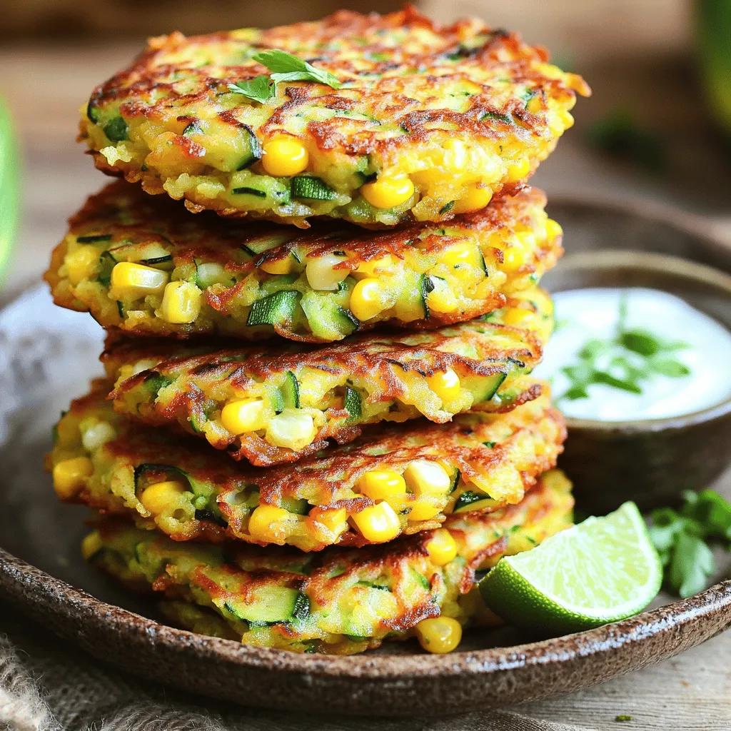 Die Hauptzutaten für die Zucchini und Maispuffer sind einfach zu finden und frisch. Hier sind die Zutaten, die Sie benötigen: - 2 mittelgroße Zucchini, gerieben - 1 Tasse frische Maiskörner (oder gefrorene, aufgetaut) - 1/2 Tasse Weizenmehl - 1/4 Tasse Maismehl - 2 große Eier - 1/4 Tasse grüne Zwiebeln, fein gehackt Diese Zutaten geben den Puffern ihren tollen Geschmack. Die frischen Zucchini und der süße Mais machen das Gericht besonders lecker. Neben den Hauptzutaten gibt es auch trockene Zutaten und Gewürze, die den Puffern mehr Geschmack verleihen. Diese sind: - 1 Teelöffel Backpulver - 1 Teelöffel Knoblauchpulver - 1/2 Teelöffel geräuchertes Paprikapulver - Salz und Pfeffer nach Geschmack Das Backpulver sorgt dafür, dass die Puffer schön fluffig werden. Die Gewürze fügen eine Schicht von Aromen hinzu, die Ihre Geschmacksknospen erfreuen werden. Für das Braten der Puffer empfehle ich, hochwertiges Öl zu verwenden. Hier sind einige Optionen: - Olivenöl - Rapsöl - Sonnenblumenöl Olivenöl ist eine gute Wahl und gibt einen tollen Geschmack. Rapsöl und Sonnenblumenöl sind neutraler und eignen sich gut zum Braten. Wählen Sie das Öl, das Ihnen am besten gefällt. Um die Zucchini gut zu nutzen, beginne ich mit dem Reiben. Ich nehme zwei mittelgroße Zucchini. Das Reiben gibt den Puffern eine schöne Textur. Danach lege ich die geriebene Zucchini in ein sauberes Küchentuch. Ich drücke das Wasser gründlich aus. Dies ist wichtig, denn zu viel Wasser macht die Puffer matschig. In einer großen Schüssel vermische ich die Zucchini mit einer Tasse frischen Maiskörnern und einer viertel Tasse gehackten grünen Zwiebeln. Dann nehme ich eine separate Schüssel. Dort vermenge ich eine halbe Tasse Weizenmehl, eine viertel Tasse Maismehl, einen Teelöffel Backpulver, einen Teelöffel Knoblauchpulver und einen halben Teelöffel geräuchertes Paprikapulver. Ich füge Salz und Pfeffer nach Geschmack hinzu. Alle trockenen Zutaten rühre ich gut um. Nun gebe ich die Mischung zu den Zucchini und Mais. Ich schlage zwei große Eier auf und füge sie hinzu. Dann rühre ich alles gut, bis ein dicker Teig entsteht. Ich erhitze eine großzügige Menge Olivenöl in einer Pfanne bei mittlerer bis hoher Hitze. Wenn das Öl heiß ist, nehme ich esslöffelweise den Teig und gebe ihn vorsichtig in die Pfanne. Ich drücke die Teigportionen mit der Rückseite des Löffels flach. Die Puffer brate ich etwa drei bis vier Minuten auf jeder Seite. Sie sind fertig, wenn sie goldbraun und knusprig sind. Danach lege ich die Puffer auf einen Teller mit Küchenpapier, um überschüssiges Öl abtropfen zu lassen. Ich serviere die warmen Puffer mit zusätzlichen grünen Zwiebeln oder einem Klecks Joghurt oder Avocado-Creme. Für die vollständige Anleitung schaue dir das Full Recipe an. Um die besten Zucchini und Maispuffer zu machen, muss man einige einfache Tipps beachten. - Wasser entfernen: Drücken Sie das Wasser aus der Zucchini. So werden sie nicht matschig. - Gleichmäßige Größe: Formen Sie gleich große Puffer. So garen sie gleichmäßig. - Frische Zutaten: Nutzen Sie frische Zutaten, um den Geschmack zu verbessern. Ein paar häufige Fehler können Ihre Puffer ruinieren. - Zu viel Teig: Verwenden Sie nicht zu viel Teig pro Puffer. Sie brauchen Platz zum Braten. - Nicht genug Hitze: Achten Sie darauf, dass das Öl heiß genug ist. So werden die Puffer knusprig. - Nicht wenden: Wenden Sie die Puffer nicht zu früh. Sie brauchen Zeit, um goldbraun zu werden. Die richtige Temperatur ist wichtig für knusprige Puffer. - Mittlere bis hohe Hitze: Erhitzen Sie das Öl bei mittlerer bis hoher Hitze. - Öl-Test: Tropfen Sie einen kleinen Teigklumpen ins Öl. Wenn es brutzelt, ist es bereit. - Hitze anpassen: Passen Sie die Hitze an, wenn die Puffer bräunen. So vermeiden Sie, dass sie verbrennen. Mit diesen Tipps und Tricks gelingen Ihre Zucchini und Maispuffer sicher. Wenn Sie mehr über die Zubereitung erfahren möchten, schauen Sie sich das [Full Recipe] an. {{image_4}} Zucchini und Maispuffer sind von Natur aus vegetarisch. Du kannst die Puffer einfach anpassen. Füge zum Beispiel frische Kräuter hinzu, wie Basilikum oder Petersilie. Diese geben den Puffern einen frischen Geschmack. Du kannst auch geriebenen Käse einmischen, um einen herzhaften Touch zu erzielen. Feta oder Mozzarella sind tolle Optionen. Wenn du glutenfrei essen möchtest, gibt es einfache Alternativen. Ersetze das Weizenmehl durch Reis- oder Mandelmehl. Diese Mehle sorgen für die richtige Konsistenz. Achte darauf, dass das Maismehl auch glutenfrei ist. So kannst du die Puffer genießen, ohne dir Sorgen zu machen. Die Möglichkeiten sind endlos! Du kannst verschiedene Zutaten hinzufügen, um neue Geschmäcker zu entdecken. Probiere, geriebene Karotten oder Zucchini mit verschiedenen Farben zu verwenden. Das bringt nicht nur Geschmack, sondern auch Farbe. Auch Gewürze bieten tolle Variationen. Versuche, Kreuzkümmel oder Chili hinzu zu fügen, um den Puffern mehr Würze zu geben. Wenn du mehr Ideen suchst, schau dir das Full Recipe an, um deine eigenen Kreationen zu entwickeln. Um die Zucchini und Maispuffer frisch zu halten, lagern Sie sie in einem luftdichten Behälter. Legen Sie ein Stück Küchenpapier zwischen die Puffer. Das Papier absorbiert Feuchtigkeit und verhindert, dass die Puffer matschig werden. Kühlen Sie sie innerhalb von zwei Stunden nach dem Kochen. Sie können sie so bis zu drei Tage aufbewahren. Um die Puffer wieder aufzuwärmen, verwenden Sie eine Pfanne oder den Ofen. In der Pfanne, erhitzen Sie etwas Öl bei mittlerer Hitze. Legen Sie die Puffer hinein und braten Sie sie 2-3 Minuten pro Seite. So werden sie wieder knusprig. Im Ofen können Sie sie bei 180 Grad Celsius etwa 10-15 Minuten aufwärmen. Legen Sie sie auf ein Backblech, damit die Unterseite schön knusprig bleibt. Im Kühlschrank halten sich die Puffer etwa drei Tage. Wenn Sie sie länger aufbewahren möchten, frieren Sie sie ein. Legen Sie die Puffer in einen Gefrierbeutel und entfernen Sie die Luft. So bleiben sie bis zu drei Monate frisch. Achten Sie darauf, die Puffer vor dem Einfrieren gut abkühlen zu lassen. Das hilft, die Textur zu bewahren. Sie können die Puffer bis zu einem Tag im Voraus zubereiten. Legen Sie sie nach dem Braten auf ein Blech und lassen Sie sie abkühlen. Decken Sie sie dann mit Frischhaltefolie ab. So bleiben sie frisch. Vor dem Servieren können Sie sie einfach in einer Pfanne erneut aufwärmen. Ja, gefrorenes Gemüse ist eine gute Option. Achten Sie darauf, es vorher aufzutauen und gut abzutropfen. So verhindern Sie, dass der Teig zu nass wird. Der Geschmack bleibt auch mit gefrorenem Gemüse lecker. Zu den Zucchini und Maispuffern passen viele Dips. Ich empfehle Joghurt-Dip oder Avocado-Creme. Diese Dips ergänzen den Geschmack perfekt. Sie können auch Salsa oder einen scharfen Dip ausprobieren. Diese bringen eine zusätzliche Note ins Spiel. Zucchini- und Maispuffer sind einfach zuzubereiten und lecker. Wir haben die Hauptzutaten, die Gewürze und die besten Öle durchgenommen. Die Schritt-für-Schritt-Anleitung zeigt, wie man die Puffer brät und serviert. Mit unseren Tipps und Tricks machst du perfekte Puffer und vermeidest Fehler. Probiere auch die Variationen aus und lagere Reste richtig. Diese Puffer bieten dir viele Möglichkeiten und sind ideal für jede Gelegenheit. Sei kreativ in der Küche und genieße dein Essen!