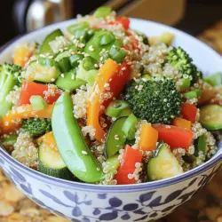 - 1 Tasse Quinoa - 2 Tassen Gemüsebrühe - Rote Paprika, Zucchini, Brokkoli, Zuckerschoten - Olivenöl, Sojasauce, Sesamöl Die Hauptzutaten sind wichtig, um eine leckere Grundlage zu schaffen. Quinoa ist voll von Nährstoffen und gibt dir Energie. Gemüsebrühe bringt Geschmack und macht das Gericht saftig. Du kannst auch Wasser nutzen, doch Gemüsebrühe ist besser. Für die Gemüsezutaten wähle frisches Gemüse. Rote Paprika bringt Süße und Farbe. Zucchini fügt eine zarte Textur hinzu. Brokkoli ist nährstoffreich und knusprig. Zuckerschoten bieten einen süßen, knackigen Biss. Mische verschiedene Gemüsesorten, um den Geschmack zu variieren. Die Gewürze und Öle sind das Geheimnis für den Geschmack. Olivenöl ist ideal zum Braten. Es hat einen milden Geschmack. Sojasauce sorgt für Umami, das ist der herzhaft-salzige Geschmack. Sesamöl gibt dem Gericht ein nussiges Aroma. Für das vollständige Rezept schaue dir [Full Recipe] an. Um leckere Quinoa zu machen, verwende ich Gemüsebrühe. Das gibt mehr Geschmack. Ich nehme einen mittelgroßen Topf und gebe die Quinoa und die Brühe hinein. Ich erhitze das Ganze bei mittlerer Hitze, bis es kocht. Sobald es sprudelt, reduziere ich die Hitze und decke den Topf ab. Nach 15 Minuten ist die Quinoa fertig und die Flüssigkeit aufgesogen. Ich benutze eine Gabel, um die Quinoa aufzulockern. Jetzt kommt der Spaß! Ich erhitze Olivenöl in einer großen Pfanne oder einem Wok. Die Hitze sollte mittel bis hoch sein. Ich schneide die Paprika, Zucchini, Brokkoli und Zuckerschoten in Stücke. Dann gebe ich das Gemüse in die Pfanne. Ich brate es etwa 5 bis 7 Minuten an, bis es zart und knackig ist. Der Duft ist einfach herrlich! Schließlich füge ich den gehackten Knoblauch und den geriebenen Ingwer hinzu. Ich brate sie für 1 bis 2 Minuten, bis sie aromatisch sind. Jetzt kommt der wichtigste Teil: die Mischung! Ich gebe die gekochte Quinoa in die Pfanne mit dem Gemüse. Dann gieße ich die Sojasauce und das Sesamöl darüber. Ich mische alles gut durch. Nach weiteren 2 Minuten sind die Aromen perfekt verbunden. Ich probiere es und würze mit Salz und Pfeffer nach Geschmack. Zum Schluss füge ich die gehackten Frühlingszwiebeln hinzu, bevor ich servieren. Das Gemüse-Quinoa-Stir-Fry sieht einfach toll aus! Für das komplette Rezept schau dir die [Full Recipe] an. Um perfekte Quinoa zu machen, ist es wichtig, sie gut abzuspülen. Das entfernt Bitterstoffe, die den Geschmack beeinträchtigen. Du solltest die Quinoa in einem Sieb abspülen, bis das Wasser klar ist. Um Überkochen zu verhindern, koche die Quinoa bei mittlerer Hitze. Wenn du Gemüsebrühe statt Wasser verwendest, bringt das mehr Geschmack. Der aromatische Geschmack passt gut zu deinem Stir-Fry. Das Schöne an einem Stir-Fry ist die Vielfalt der Gemüse, die du nutzen kannst. Du kannst saisonales Gemüse hinzufügen, um Frische und Farbe zu bringen. Zum Beispiel, im Sommer sind Zucchini und Paprika großartig. Im Winter sind Karotten und Rosenkohl eine gute Wahl. Wenn du wenig Zeit hast, ist gefrorenes Gemüse eine gute Option. Es ist schnell zubereitet und oft schon vorgegart. Die richtige Aromatisierung macht dein Gericht besonders. Wenn du keine Sojasauce magst, kannst du Tamari verwenden. Es hat einen ähnlichen Geschmack und ist glutenfrei. Du kannst auch andere Gewürze hinzufügen. Ein bisschen Kreuzkümmel oder Paprika kann das Aroma intensivieren. Frische Kräuter wie Koriander oder Basilikum geben einen tollen Geschmack. So wird dein Quinoa-Gemüse-Stir-Fry nie langweilig. Für ausführliche Informationen und eine vollständige Anleitung schau dir das [Full Recipe] an. {{image_4}} Möchten Sie mehr Protein in Ihr Gericht? Fügen Sie Tofu oder Hühnchen hinzu. Tofu ist eine tolle Wahl. Er nimmt den Geschmack der Soße gut auf. Schneiden Sie ihn in kleine Würfel und braten Sie ihn vor dem Gemüse an. So wird er schön knusprig. Wenn Sie Hühnchen bevorzugen, nehmen Sie Hähnchenbrust. Braten Sie sie in Streifen an, bis sie goldbraun sind. Fügen Sie das Hühnchen dann zu Ihrem Quinoa-Stir-Fry hinzu. Eine weitere gute Proteinquelle sind Kichererbsen. Diese kleinen Hülsenfrüchte sind nicht nur gesund, sondern auch lecker. Geben Sie eine Dose Kichererbsen direkt in die Pfanne. Sie sind eine perfekte Ergänzung. Haben Sie glutenfreie Bedürfnisse? Verwenden Sie Tamari statt Sojasauce. Tamari hat einen ähnlichen Geschmack und ist glutenfrei. Achten Sie auch darauf, die anderen Zutaten zu überprüfen. Viele Saucen oder Brühen enthalten Gluten. Lesen Sie die Etiketten sorgfältig. So stellen Sie sicher, dass Ihr Gericht sicher ist. Für eine vegane Variante verwenden Sie nur pflanzliche Zutaten. Alle Gemüse sind bereits vegan. Auch Tofu oder Kichererbsen sind tolle Optionen. Zum Garnieren können Sie kreative Ideen ausprobieren. Frische Kräuter wie Koriander oder Petersilie bringen mehr Farbe. Auch Nüsse oder Saaten sind gute Toppings. Sie sorgen für einen tollen Crunch. Für das vollständige Rezept schauen Sie sich die [Full Recipe] an. Um dein Quinoa Gemüse Stir-Fry frisch zu halten, wähle einen luftdichten Behälter. Dieser schützt vor Gerüchen und Feuchtigkeit. Lagere das Gericht im Kühlschrank. Es bleibt dort etwa 3 bis 5 Tage genießbar. Wenn du das Stir-Fry wieder aufwärmen möchtest, nutze eine Pfanne oder die Mikrowelle. In der Pfanne, erhitze es bei mittlerer Hitze. Füge etwas Wasser hinzu, um das Gericht saftig zu halten. In der Mikrowelle, decke das Gericht ab, damit es nicht austrocknet. Erwärme es in 1-Minuten-Intervallen, bis es heiß ist. Du kannst dein Quinoa Gemüse Stir-Fry auch einfrieren. Fülle das abgekühlte Gericht in einen gefrierfesten Behälter. Achte darauf, genug Platz für die Ausdehnung zu lassen. Im Gefrierschrank bleibt es bis zu 3 Monate haltbar. Zum Auftauen, lasse es über Nacht im Kühlschrank. Du kannst es auch direkt in der Pfanne oder Mikrowelle aufwärmen. Achte darauf, das Gemüse nicht zu lange zu garen, damit es knackig bleibt. Verwandle Reste in neue Gerichte. Mach zum Beispiel einen Quinoa-Salat. Füge frische Zutaten wie Tomaten, Gurken und Feta hinzu. Ein Spritzer Zitronensaft gibt dem Salat einen tollen Geschmack. Eine weitere Idee: Mache Quinoa-Bällchen. Mische die Reste mit Ei und Paniermehl. Forme kleine Bällchen und brate sie goldbraun. Diese sind ein leckerer Snack oder eine Beilage. Quinoa kann im Kühlschrank etwa 3 bis 5 Tage halten. Bewahre sie in einem luftdichten Behälter auf. So bleibt sie frisch. Im Gefrierschrank kann Quinoa bis zu 3 Monate gelagert werden. Stelle sicher, dass du sie gut verpackst, um Gefrierbrand zu vermeiden. Zum Auftauen kannst du sie einfach im Kühlschrank über Nacht lagern oder in der Mikrowelle kurz erwärmen. Ja, du kannst viele Gemüsearten in dein Stir-Fry einfügen. Karotten, Spinat und Pilze passen gut. Auch grüne Bohnen oder Auberginen machen sich toll. Wähle Gemüse, das du magst. Achte darauf, dass die Garzeiten ähnlich sind, damit alles gleichmäßig gart. Ja, Quinoa ist glutenfrei und ideal für Menschen mit Glutenunempfindlichkeit. Es ist eine tolle Alternative zu Reis oder Weizen. Quinoa liefert viele Nährstoffe und ist reich an Proteinen. Bei der Auswahl von Sojasauce achte darauf, dass du Tamari benutzt, um die glutenfreie Option zu wählen. Quinoa ist ein toller Grundbaustein für gesunde Mahlzeiten. Du kannst es leicht mit Gemüse, Gewürzen und anderen Zutaten anpassen. Denke daran, spannende Variationen auszuprobieren, etwa mit Tofu oder saisonalem Gemüse. Auch die Aufbewahrung ist wichtig, um Reste clever zu nutzen. Halte die frischen Zutaten bereit und profitiere von den vielen Möglichkeiten. Egal, ob für dich selbst oder deine Familie, Quinoa bringt Vielfalt in deine Küche. Viel Spaß beim Kochen und Ausprobieren!