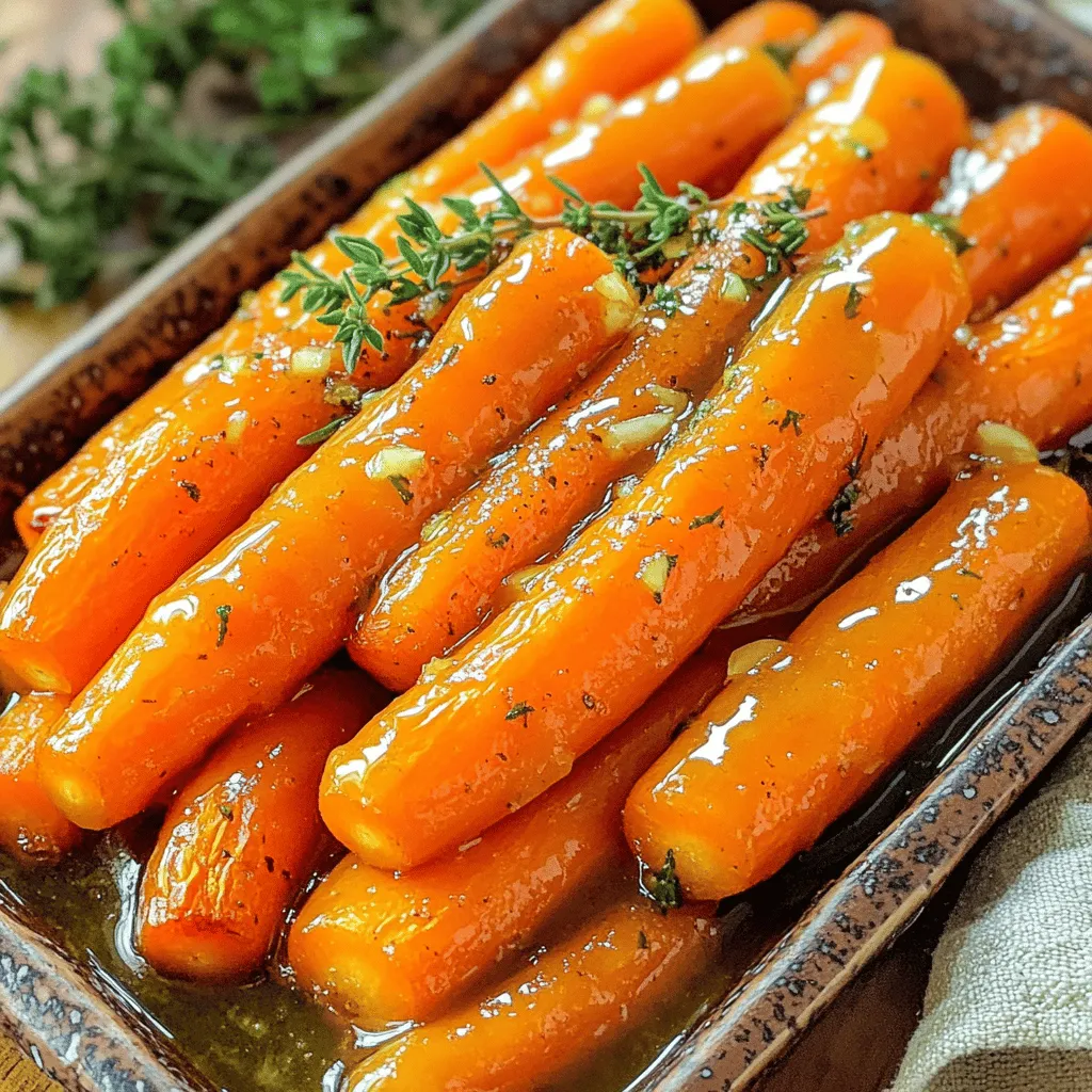 - 450 g Babyküchenmöhren oder normale Karotten - 3 Esslöffel ungesalzene Butter - 2 Esslöffel Honig - 3 Knoblauchzehen - 1 Teelöffel frische Thymianblätter - Salz und Pfeffer - 1 Esslöffel frisch gehackte Petersilie Um die perfekten Röstkarotten zuzubereiten, brauchen wir einige Zutaten. Beginnen wir mit den Hauptzutaten. Die Babyküchenmöhren sind süß und zart. Sie bringen viel Geschmack. Wenn du keine Babyküchenmöhren hast, nimm normale Karotten. Diese musst du schälen und in Sticks schneiden. Die Butter ist wichtig. Sie gibt den Karotten einen reichhaltigen Geschmack. Ungesalzene Butter lässt den Honig besser zur Geltung kommen. Honig fügt eine süße Note hinzu. Diese Mischung aus Butter und Honig macht die Karotten besonders lecker. Jetzt kommen die weiteren Zutaten. Knoblauch ist ein Muss. Er verleiht den Karotten einen tollen Geschmack. Frische Thymianblätter bringen Kräuteraroma. Salz und Pfeffer sind die besten Gewürze. Sie runden die Aromen ab und machen die Karotten noch schmackhafter. Für die Garnierung nehmen wir frisch gehackte Petersilie. Sie sorgt für Farbe und Frische. Das Auge isst mit, oder? Die Kombination aus süßem Honig, herzhaftem Knoblauch und frischen Kräutern macht diese Röstkarotten zu einem Genuss. Für die vollständige Anleitung kannst du die [Full Recipe] besuchen. - Heizen Sie den Ofen auf 220 °C vor. - Legen Sie ein Backblech mit Backpapier aus. - Schmelzen Sie die Butter in einem kleinen Topf bei schwacher Hitze. - Fügen Sie den Honig und den gehackten Knoblauch hinzu. Rühren Sie gut um. - Lassen Sie die Mischung eine Minute köcheln, bis sie duftet. - Nehmen Sie den Topf vom Herd. Fügen Sie die frischen Thymianblätter hinzu und rühren Sie um. - Geben Sie die Babyküchenmöhren in eine große Schüssel. - Gießen Sie die Honig-Knoblauch-Butter-Mischung über die Karotten. Vermengen Sie alles gut. - Verteilen Sie die Karotten gleichmäßig auf dem Backblech. - Würzen Sie die Karotten mit Salz und Pfeffer. - Rösten Sie die Karotten im Ofen für 25-30 Minuten. Wenden Sie sie zur Hälfte der Garzeit. - Nehmen Sie das Blech aus dem Ofen. Lassen Sie die Karotten einige Minuten abkühlen. Diese Schritte führen zu köstlichen Honig-Knoblauch-Butter-Röstkarotten. Genießen Sie diesen leckeren Genuss! Für das vollständige Rezept schauen Sie bitte hier: [Full Recipe]. Um die besten Röstkarotten zu erhalten, drehe die Karotten regelmäßig. So garen sie gleichmäßig und werden schön goldbraun. Verwende frische Kräuter wie Thymian oder Rosmarin. Diese Kräuter bringen frische Aromen in dein Gericht. Um den Geschmack zu steigern, füge weitere Gewürze hinzu. Eine Prise Paprika oder Kreuzkümmel kann die Karotten aufpeppen. Du kannst auch die Süße des Honigs anpassen. Wenn du es weniger süß magst, verringere einfach die Menge. Die Optik zählt! Serviere die Röstkarotten in einer schönen Schale. Träufle die restliche Sauce aus dem Backblech darüber. Das macht das Gericht noch leckerer und ansprechender. {{image_4}} Ich liebe es, mit verschiedenen Karotten zu experimentieren. Normale orange Karotten sind immer eine gute Wahl. Violette Karotten bringen eine schöne Farbe auf den Teller. Gelbe Karotten haben einen süßen Geschmack und sind eine tolle Abwechslung. Jedes Karottenkind hat seinen eigenen Charme. Du kannst gemischte Karotten verwenden, um dein Gericht lebendiger zu machen. Für mehr Geschmack kannst du etwas Zitronensaft oder Zitronenschale hinzufügen. Die Zitrone bringt Frische und einen leichten Säurekick. Probiere auch andere Kräuter aus, wie Rosmarin oder Oregano. Diese Kräuter passen wunderbar zu den süßen Karotten. Deine Röstkarotten bekommen so einen neuen, spannenden Geschmack. Wenn du eine vegane Option möchtest, ersetze die Butter durch pflanzliche Alternativen. Kokosöl oder vegane Margarine sind gute Optionen. Diese Zutaten helfen, die Karotten schön zu rösten. Sie bringen auch ihren eigenen, leckeren Geschmack mit. So kannst du die Röstkarotten genießen, ohne tierische Produkte zu verwenden. Für das vollständige Rezept verwende den Link: [Full Recipe]. Um die Reste der Honig-Knoblauch-Butter Röstkarotten frisch zu halten, lege sie in einen luftdichten Behälter. Achte darauf, dass die Karotten vollständig abgekühlt sind, bevor du sie verpackst. So bleiben sie zart und schmackhaft. Wenn du Reste im Kühlschrank lagerst, sollten sie innerhalb von drei bis vier Tagen verzehrt werden. Das Aufwärmen der Röstkarotten ist einfach. Du kannst sie in der Mikrowelle oder im Ofen erwärmen. Im Ofen solltest du sie bei 180 °C für etwa 10 Minuten aufwärmen. So werden sie wieder warm und bleiben knusprig. In der Mikrowelle benötigst du nur etwa 2 bis 3 Minuten. Rühre die Karotten dabei um, damit sie gleichmäßig warm werden. Die Röstkarotten sind im Kühlschrank bis zu vier Tage genießbar. Wenn du sie länger aufbewahren möchtest, kannst du sie auch einfrieren. In einem gefrierfesten Behälter halten sie bis zu drei Monate. Achte darauf, dass die Karotten gut verpackt sind, um Gefrierbrand zu vermeiden. Wenn du die Karotten nach dem Auftauen aufwärmst, schmecken sie fast wie frisch zubereitet. Die Zubereitung der Röstkarotten dauert insgesamt etwa 40 Minuten. Die Vorbereitungszeit beträgt 10 Minuten. Dann rösten die Karotten für 25-30 Minuten im Ofen. So schnell haben Sie ein leckeres Gericht! Ja, Sie können Karotten im Voraus rösten. Rösten Sie sie einfach und lassen Sie sie abkühlen. Bewahren Sie die Röstkarotten in einem luftdichten Behälter im Kühlschrank auf. Sie sind bis zu 3 Tage haltbar. Zum Servieren können Sie sie im Ofen oder in der Mikrowelle aufwärmen. Es gibt viele Wege, die Röstkarotten zu variieren. Fügen Sie zum Beispiel etwas Zitronensaft oder -schale hinzu, um einen frischen Geschmack zu bekommen. Auch andere Kräuter wie Rosmarin oder Oregano passen gut. Experimentieren Sie mit Gewürzen wie Kreuzkümmel oder Paprika für zusätzliche Aromen. Röstkarotten passen gut zu vielen Gerichten. Servieren Sie sie mit gebratenem Hähnchen oder Lachs für eine ausgewogene Mahlzeit. Sie sind auch eine tolle Beilage zu Reis oder Quinoa. Kombinieren Sie sie mit einem frischen Salat für mehr Farbe auf dem Teller. Röstkarotten sind einfach zuzubereiten und geschmacklich vielseitig. Wir haben die Hauptzutaten, wie Karotten, Butter und Honig besprochen. Die Schritt-für-Schritt-Anleitung macht das Rösten leicht verständlich. Tipps und Variationen helfen, die Karotten anzupassen. Denke daran, auch Reste richtig zu lagern. Experimentiere mit neuen Geschmäckern und lass deiner Kreativität freien Lauf. Röstkarotten sind eine leckere Beilage, die jeder genießen kann!