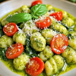 - 450 g Kartoffelgnocchi - 240 ml frisches Basilikumpesto - 240 ml Schlagsahne - 240 ml Kirschtomaten, halbiert - 240 ml Blattspinat, grob gehackt - 50 g geriebener Parmesan - 2 Esslöffel Olivenöl - Salz und Pfeffer nach Geschmack - Zerstoßene rote Pfefferflocken (optional für Schärfe) Um cremige Pesto Gnocchi zuzubereiten, brauche ich frische und einfache Zutaten. Gnocchi sind die perfekte Basis für dieses Gericht. Sie sind weich und nehmen die Sauce gut auf. Ich verwende frisches Basilikumpesto, das den Gnocchi einen tollen Geschmack verleiht. Die Schlagsahne macht die Sauce cremig und reichhaltig. Es ist wichtig, frische Kirschtomaten zu wählen. Sie geben dem Gericht eine süße Note. Der Blattspinat sorgt für eine schöne grüne Farbe und zusätzlichen Nährwert. Parmesan ist ein Muss, um den Geschmack zu intensivieren. Olivenöl bringt alles zusammen. Es ist einfach, mit Salz und Pfeffer zu würzen. Für einen kleinen Kick, füge zerstoßene rote Pfefferflocken hinzu. Diese Zutaten ergeben ein schnelles und leckeres Gericht. Du kannst die genaue Mengenangabe in meinem [Full Recipe] nachlesen. - Bringen Sie in einem großen Topf Salzwasser zum Kochen. - Kochen Sie die Gnocchi gemäß der Verpackungsanweisung, bis sie an die Oberfläche schwimmen. Das dauert meist 2-3 Minuten. - Gießen Sie die Gnocchi ab und stellen Sie sie beiseite. - Erhitzen Sie das Olivenöl in einer großen Pfanne bei mittlerer Hitze. - Geben Sie die halbierten Kirschtomaten hinzu und braten Sie sie etwa 3-4 Minuten an, bis sie weich sind. - Fügen Sie den grob gehackten Spinat in die Pfanne. Lassen Sie ihn 2 Minuten garen, bis er zusammengefallen ist. - Reduzieren Sie die Hitze auf niedrig und gießen Sie die Schlagsahne in die Pfanne. - Rühren Sie das Basilikumpesto ein, bis alles gut vermischt ist. - Lassen Sie die Sauce 2-3 Minuten leicht köcheln, damit sie eindickt. - Fügen Sie die gekochten Gnocchi vorsichtig in die Pesto-Cremesauce hinzu. - Rühren Sie den geriebenen Parmesan unter und würzen Sie mit Salz, Pfeffer und optional mit zerstoßenen roten Pfefferflocken. - Gut umrühren, bis der Käse geschmolzen ist und die Gnocchi gleichmäßig bedeckt sind. Um die Sauce noch cremiger zu machen, koche sie kürzer. Lass sie nur leicht köcheln. So bleibt die Textur schön weich. Frisches Pesto hat einen klaren Vorteil. Es bringt mehr Geschmack und Nährstoffe. Gekauftes Pesto kann weniger frisch schmecken. Wenn du die Wahl hast, nimm frisches Pesto. Serviere die Gnocchi in flachen Schalen. Dies gibt deinem Gericht eine elegante Note. Ein Spritzer Olivenöl macht alles besser. Garniere mit frischem Basilikum und geriebenem Parmesan. So sieht dein Gericht toll aus und schmeckt noch besser. Frisch hergestellte Gnocchi sind der Schlüssel. Sie haben eine tolle Textur und Geschmack. Du kannst auch Gnocchi backen. Das gibt ihnen eine knusprige Außenseite. Diese Methode ist einfach und lecker. Wenn du mehr über die Zubereitung erfahren möchtest, schau dir das Full Recipe an. {{image_4}} Wenn du eine vegane Variante von cremigen Pesto Gnocchi machen möchtest, gibt es einfache Anpassungen. - Verwendung von pflanzlicher Sahne: Statt normaler Sahne kannst du pflanzliche Sahne verwenden. Kokos- oder Hafercreme eignen sich gut. Sie geben der Sauce eine tolle Cremigkeit. - Alternativen für Parmesan: Anstelle von Parmesan kannst du Hefeflocken oder Cashewkäse nutzen. Diese Optionen verleihen deinem Gericht einen herzhaften Geschmack ohne tierische Produkte. Wenn du auf Gluten verzichten musst, gibt es auch hier Lösungen. - Glutenfreie Gnocchi verwenden: Suche nach glutenfreien Gnocchi im Supermarkt. Diese sind meist aus Reis- oder Kartoffelmehl gemacht und schmecken großartig. - Anpassungen an den Zutaten: Achte darauf, dass das Pesto und die anderen Zutaten auch glutenfrei sind. So bleibt dein Gericht sicher für glutenfreie Ernährung. Wenn du dein Gericht aufpeppen möchtest, probiere diese Zusatzstoffe. - Hackfleisch oder Shrimps hinzufügen: Du kannst Hackfleisch oder Shrimps in die Sauce einarbeiten. Brate sie zuerst an, bevor du die anderen Zutaten hinzufügst. Das gibt mehr Geschmack und Fülle. - Saisonales Gemüse einbeziehen: Füge frisches, saisonales Gemüse hinzu. Zucchini, Paprika oder Erbsen passen hervorragend. Sie bringen Farbe und Nährstoffe in dein Gericht. Für das vollständige Rezept, schau dir die [Full Recipe] an. - Kühlung der Reste: Lagern Sie die Reste in einem luftdichten Behälter. Stellen Sie sicher, dass die Gnocchi vollständig abgekühlt sind, bevor Sie sie in den Kühlschrank stellen. So bleibt der Geschmack frisch und lecker. - Anleitung zum Aufwärmen: Zum Aufwärmen können Sie die Gnocchi in einer Pfanne bei mittlerer Hitze erhitzen. Fügen Sie etwas Sahne oder Wasser hinzu, um die Sauce cremig zu halten. Sie können auch die Mikrowelle verwenden. Stellen Sie sicher, dass Sie die Reste in einem mikrowellengeeigneten Behälter aufwärmen. - Tipps zur Aufbewahrung im Kühlschrank: Die Gnocchi bleiben im Kühlschrank etwa 3 bis 4 Tage haltbar. Achten Sie darauf, sie gut abzudecken, um Gerüche zu vermeiden. - Einfrieren und Auftauen: Sie können die Gnocchi auch einfrieren. Verwenden Sie einen gefrierfesten Behälter. Vor dem Einfrieren sollten Sie die Gnocchi portionieren. Zum Auftauen legen Sie sie über Nacht in den Kühlschrank oder erwärmen sie direkt in der Pfanne. - Verwendung in Salaten oder als Füllung: Reste von cremigen Pesto-Gnocchi sind perfekt für Salate. Mischen Sie sie mit frischem Gemüse und einem leichten Dressing. Sie können die Gnocchi auch als Füllung für Tortillas oder Wraps verwenden. So genießen Sie eine neue, leckere Mahlzeit! Die Zubereitung braucht wenig Zeit. Die Vorbereitungszeit beträgt nur 10 Minuten. Das Kochen dauert etwa 20 Minuten. Insgesamt sind es also nur 30 Minuten, bis du das leckere Gericht genießen kannst. Für vier Portionen ist das sehr schnell. Du kannst die Gnocchi während der Zubereitung der Sauce kochen. So sparst du noch mehr Zeit. Ja, du kannst frisches Pesto ganz einfach selbst machen. Du brauchst nur einige Zutaten. Hier ist eine kurze Anleitung: - Zutaten für Pesto: - 50 g frisches Basilikum - 30 g Pinienkerne - 50 g Parmesan - 120 ml Olivenöl - 1 Knoblauchzehe - Salz nach Geschmack 1. Gib alle Zutaten in einen Mixer. 2. Mixe sie, bis eine glatte Paste entsteht. 3. Schmecke das Pesto mit Salz ab. Frisches Pesto ist sehr aromatisch und passt perfekt zu den Gnocchi. Wenn du keine Gnocchi hast, gibt es gute Alternativen. Hier sind einige Optionen: - Pasta: Verwende Spaghetti oder Penne. Koche sie nach Anleitung. - Zoodles: Zucchini-Nudeln sind eine gesunde Wahl. Du kannst sie leicht anbraten. - Reis: Gekochter Reis kann auch gut in der Sauce schmecken. Jede dieser Alternativen bringt einen eigenen Geschmack in dein Gericht. Wähle die, die dir am besten gefällt! Diese Gnocchi mit Pesto, Sahne und frischem Gemüse sind einfach köstlich. Wir haben frische Zutaten genutzt, um eine cremige Sauce zu zaubern. Die Zubereitung ist schnell und macht Spaß. Variationen wie vegane oder glutenfreie Optionen stehen bereit. Nutzen Sie die Tipps für die perfekte Präsentation. Speichern Sie Reste für andere Mahlzeiten. Probieren Sie es aus! Sie werden sehen, wie einfach und lecker es ist, dieses Gericht zuzubereiten. Lassen Sie Ihrer Kreativität freien Lauf und genießen Sie jedes Bissen!