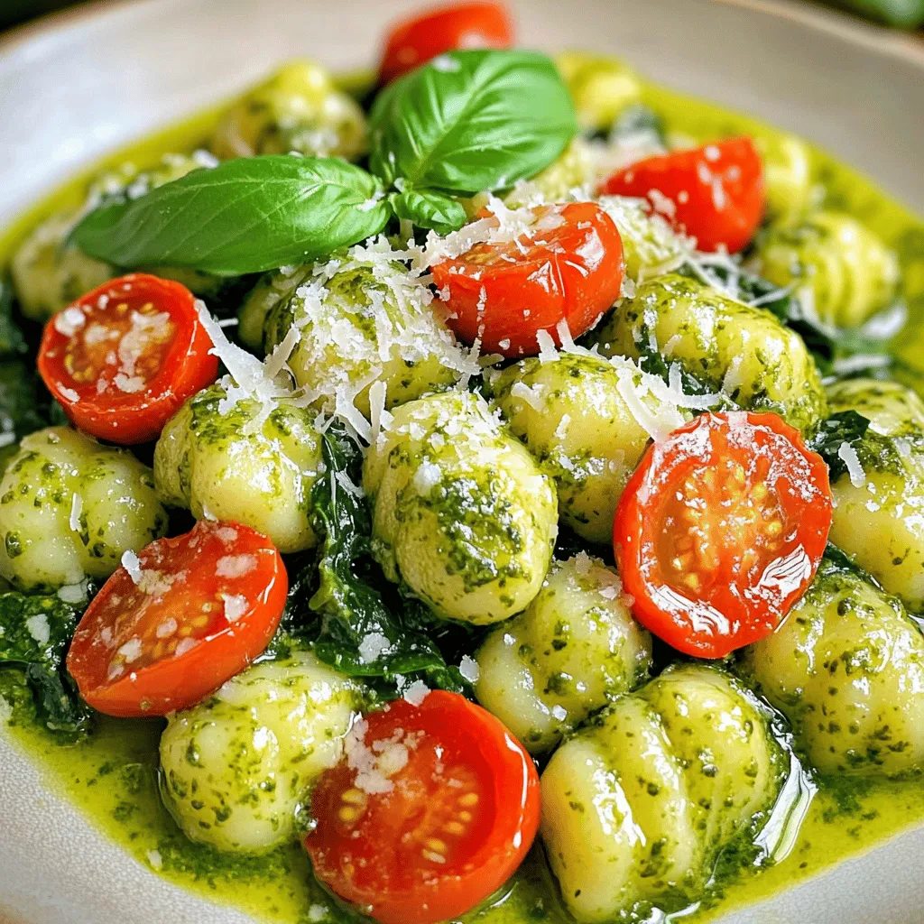 - 450 g Kartoffelgnocchi - 240 ml frisches Basilikumpesto - 240 ml Schlagsahne - 240 ml Kirschtomaten, halbiert - 240 ml Blattspinat, grob gehackt - 50 g geriebener Parmesan - 2 Esslöffel Olivenöl - Salz und Pfeffer nach Geschmack - Zerstoßene rote Pfefferflocken (optional für Schärfe) Um cremige Pesto Gnocchi zuzubereiten, brauche ich frische und einfache Zutaten. Gnocchi sind die perfekte Basis für dieses Gericht. Sie sind weich und nehmen die Sauce gut auf. Ich verwende frisches Basilikumpesto, das den Gnocchi einen tollen Geschmack verleiht. Die Schlagsahne macht die Sauce cremig und reichhaltig. Es ist wichtig, frische Kirschtomaten zu wählen. Sie geben dem Gericht eine süße Note. Der Blattspinat sorgt für eine schöne grüne Farbe und zusätzlichen Nährwert. Parmesan ist ein Muss, um den Geschmack zu intensivieren. Olivenöl bringt alles zusammen. Es ist einfach, mit Salz und Pfeffer zu würzen. Für einen kleinen Kick, füge zerstoßene rote Pfefferflocken hinzu. Diese Zutaten ergeben ein schnelles und leckeres Gericht. Du kannst die genaue Mengenangabe in meinem [Full Recipe] nachlesen. - Bringen Sie in einem großen Topf Salzwasser zum Kochen. - Kochen Sie die Gnocchi gemäß der Verpackungsanweisung, bis sie an die Oberfläche schwimmen. Das dauert meist 2-3 Minuten. - Gießen Sie die Gnocchi ab und stellen Sie sie beiseite. - Erhitzen Sie das Olivenöl in einer großen Pfanne bei mittlerer Hitze. - Geben Sie die halbierten Kirschtomaten hinzu und braten Sie sie etwa 3-4 Minuten an, bis sie weich sind. - Fügen Sie den grob gehackten Spinat in die Pfanne. Lassen Sie ihn 2 Minuten garen, bis er zusammengefallen ist. - Reduzieren Sie die Hitze auf niedrig und gießen Sie die Schlagsahne in die Pfanne. - Rühren Sie das Basilikumpesto ein, bis alles gut vermischt ist. - Lassen Sie die Sauce 2-3 Minuten leicht köcheln, damit sie eindickt. - Fügen Sie die gekochten Gnocchi vorsichtig in die Pesto-Cremesauce hinzu. - Rühren Sie den geriebenen Parmesan unter und würzen Sie mit Salz, Pfeffer und optional mit zerstoßenen roten Pfefferflocken. - Gut umrühren, bis der Käse geschmolzen ist und die Gnocchi gleichmäßig bedeckt sind. Um die Sauce noch cremiger zu machen, koche sie kürzer. Lass sie nur leicht köcheln. So bleibt die Textur schön weich. Frisches Pesto hat einen klaren Vorteil. Es bringt mehr Geschmack und Nährstoffe. Gekauftes Pesto kann weniger frisch schmecken. Wenn du die Wahl hast, nimm frisches Pesto. Serviere die Gnocchi in flachen Schalen. Dies gibt deinem Gericht eine elegante Note. Ein Spritzer Olivenöl macht alles besser. Garniere mit frischem Basilikum und geriebenem Parmesan. So sieht dein Gericht toll aus und schmeckt noch besser. Frisch hergestellte Gnocchi sind der Schlüssel. Sie haben eine tolle Textur und Geschmack. Du kannst auch Gnocchi backen. Das gibt ihnen eine knusprige Außenseite. Diese Methode ist einfach und lecker. Wenn du mehr über die Zubereitung erfahren möchtest, schau dir das Full Recipe an. {{image_4}} Wenn du eine vegane Variante von cremigen Pesto Gnocchi machen möchtest, gibt es einfache Anpassungen. - Verwendung von pflanzlicher Sahne: Statt normaler Sahne kannst du pflanzliche Sahne verwenden. Kokos- oder Hafercreme eignen sich gut. Sie geben der Sauce eine tolle Cremigkeit. - Alternativen für Parmesan: Anstelle von Parmesan kannst du Hefeflocken oder Cashewkäse nutzen. Diese Optionen verleihen deinem Gericht einen herzhaften Geschmack ohne tierische Produkte. Wenn du auf Gluten verzichten musst, gibt es auch hier Lösungen. - Glutenfreie Gnocchi verwenden: Suche nach glutenfreien Gnocchi im Supermarkt. Diese sind meist aus Reis- oder Kartoffelmehl gemacht und schmecken großartig. - Anpassungen an den Zutaten: Achte darauf, dass das Pesto und die anderen Zutaten auch glutenfrei sind. So bleibt dein Gericht sicher für glutenfreie Ernährung. Wenn du dein Gericht aufpeppen möchtest, probiere diese Zusatzstoffe. - Hackfleisch oder Shrimps hinzufügen: Du kannst Hackfleisch oder Shrimps in die Sauce einarbeiten. Brate sie zuerst an, bevor du die anderen Zutaten hinzufügst. Das gibt mehr Geschmack und Fülle. - Saisonales Gemüse einbeziehen: Füge frisches, saisonales Gemüse hinzu. Zucchini, Paprika oder Erbsen passen hervorragend. Sie bringen Farbe und Nährstoffe in dein Gericht. Für das vollständige Rezept, schau dir die [Full Recipe] an. - Kühlung der Reste: Lagern Sie die Reste in einem luftdichten Behälter. Stellen Sie sicher, dass die Gnocchi vollständig abgekühlt sind, bevor Sie sie in den Kühlschrank stellen. So bleibt der Geschmack frisch und lecker. - Anleitung zum Aufwärmen: Zum Aufwärmen können Sie die Gnocchi in einer Pfanne bei mittlerer Hitze erhitzen. Fügen Sie etwas Sahne oder Wasser hinzu, um die Sauce cremig zu halten. Sie können auch die Mikrowelle verwenden. Stellen Sie sicher, dass Sie die Reste in einem mikrowellengeeigneten Behälter aufwärmen. - Tipps zur Aufbewahrung im Kühlschrank: Die Gnocchi bleiben im Kühlschrank etwa 3 bis 4 Tage haltbar. Achten Sie darauf, sie gut abzudecken, um Gerüche zu vermeiden. - Einfrieren und Auftauen: Sie können die Gnocchi auch einfrieren. Verwenden Sie einen gefrierfesten Behälter. Vor dem Einfrieren sollten Sie die Gnocchi portionieren. Zum Auftauen legen Sie sie über Nacht in den Kühlschrank oder erwärmen sie direkt in der Pfanne. - Verwendung in Salaten oder als Füllung: Reste von cremigen Pesto-Gnocchi sind perfekt für Salate. Mischen Sie sie mit frischem Gemüse und einem leichten Dressing. Sie können die Gnocchi auch als Füllung für Tortillas oder Wraps verwenden. So genießen Sie eine neue, leckere Mahlzeit! Die Zubereitung braucht wenig Zeit. Die Vorbereitungszeit beträgt nur 10 Minuten. Das Kochen dauert etwa 20 Minuten. Insgesamt sind es also nur 30 Minuten, bis du das leckere Gericht genießen kannst. Für vier Portionen ist das sehr schnell. Du kannst die Gnocchi während der Zubereitung der Sauce kochen. So sparst du noch mehr Zeit. Ja, du kannst frisches Pesto ganz einfach selbst machen. Du brauchst nur einige Zutaten. Hier ist eine kurze Anleitung: - Zutaten für Pesto: - 50 g frisches Basilikum - 30 g Pinienkerne - 50 g Parmesan - 120 ml Olivenöl - 1 Knoblauchzehe - Salz nach Geschmack 1. Gib alle Zutaten in einen Mixer. 2. Mixe sie, bis eine glatte Paste entsteht. 3. Schmecke das Pesto mit Salz ab. Frisches Pesto ist sehr aromatisch und passt perfekt zu den Gnocchi. Wenn du keine Gnocchi hast, gibt es gute Alternativen. Hier sind einige Optionen: - Pasta: Verwende Spaghetti oder Penne. Koche sie nach Anleitung. - Zoodles: Zucchini-Nudeln sind eine gesunde Wahl. Du kannst sie leicht anbraten. - Reis: Gekochter Reis kann auch gut in der Sauce schmecken. Jede dieser Alternativen bringt einen eigenen Geschmack in dein Gericht. Wähle die, die dir am besten gefällt! Diese Gnocchi mit Pesto, Sahne und frischem Gemüse sind einfach köstlich. Wir haben frische Zutaten genutzt, um eine cremige Sauce zu zaubern. Die Zubereitung ist schnell und macht Spaß. Variationen wie vegane oder glutenfreie Optionen stehen bereit. Nutzen Sie die Tipps für die perfekte Präsentation. Speichern Sie Reste für andere Mahlzeiten. Probieren Sie es aus! Sie werden sehen, wie einfach und lecker es ist, dieses Gericht zuzubereiten. Lassen Sie Ihrer Kreativität freien Lauf und genießen Sie jedes Bissen!