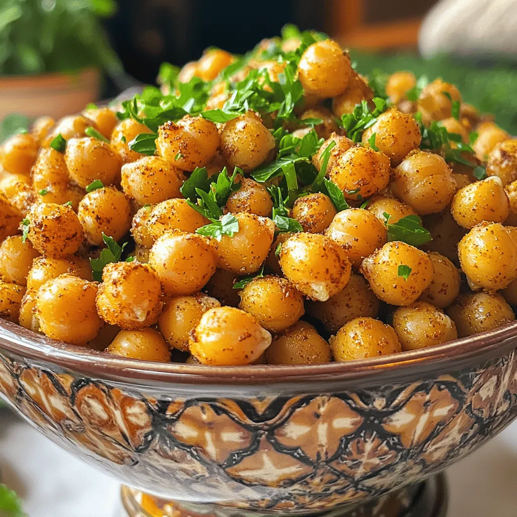 Um die besten würzigen gerösteten Kichererbsen zu machen, benötigst du: - 1 Dose (425 g) Kichererbsen, gründlich abgewaschen und abgetropft - 2 Esslöffel Olivenöl - 1 Teelöffel geräuchertes Paprikapulver - 1/2 Teelöffel Cayennepfeffer (nach Geschmack anpassen) - 1 Teelöffel Knoblauchpulver - 1/2 Teelöffel gemahlener Kreuzkümmel - Salz nach Geschmack - Frische Petersilie, gehackt (zum Garnieren) Die Auswahl der Kichererbsen ist wichtig. Du kannst frische oder Dosenkichererbsen verwenden. Dosenkichererbsen sind schnell und einfach. Achte darauf, sie gut abzuspülen. Das entfernt den Konservierungsstoff. Wenn du trockene Kichererbsen kaufst, weiche sie über Nacht ein. Danach kochst du sie, bis sie weich sind. So hast du die beste Textur. Die Wahl der Gewürze macht den Unterschied. Olivenöl ist eine gute Basis. Es sorgt für einen reichen Geschmack. Geräuchertes Paprikapulver gibt eine tolle Rauchnote. Cayennepfeffer bringt die Schärfe. Du kannst ihn nach Belieben anpassen. Knoblauchpulver gibt einen herzhaften Kick. Kreuzkümmel fügt Tiefe hinzu. Experimentiere mit anderen Gewürzen wie Curry oder Zimt. So kannst du deine eigenen Kreationen machen. Die Auswahl der Gewürze ist wichtig für das Aroma. Denke daran, immer frisch zu kaufen. Frische Gewürze haben mehr Geschmack. Für das vollständige Rezept schaue dir die volle Anleitung an. Um die Kichererbsen perfekt zu rösten, müssen Sie einige einfache Schritte beachten. Zuerst nehmen Sie eine Dose Kichererbsen. Spülen Sie sie gründlich unter kaltem Wasser ab. Lassen Sie die Kichererbsen gut abtropfen. Verwenden Sie ein sauberes Geschirrtuch, um sie vorsichtig trocken zu tupfen. Dieser Schritt ist wichtig, damit die Kichererbsen knusprig werden. Heizen Sie Ihren Ofen auf 200°C vor. Dies sorgt für eine gleichmäßige Hitze während des Röstens. Verteilen Sie die Kichererbsen auf einem Backblech, das mit Backpapier ausgelegt ist. Rösten Sie die Kichererbsen für 25 bis 30 Minuten. Schütteln Sie das Blech in der Mitte der Zeit, um eine gleichmäßige Röstung zu gewährleisten. Die Kichererbsen sind fertig, wenn sie goldbraun und knusprig sind. Die richtige Konsistenz ist der Schlüssel. Nach dem Rösten lassen Sie die Kichererbsen kurz abkühlen. Probieren Sie eine und passen Sie das Würzen nach Bedarf an. Sie sollten außen knusprig und innen zart sein. Wenn Sie mehr Knusprigkeit wollen, können Sie die Röstdauer um einige Minuten verlängern. Genießen Sie sie als Snack oder als Topping für Salate! Für das vollständige Rezept, schauen Sie sich die [Full Recipe] an. Ein häufiger Fehler ist, die Kichererbsen nicht gut abzutrocknen. Feuchtigkeit lässt sie weich bleiben. Spülen Sie die Kichererbsen gründlich ab und tupfen Sie sie trocken. Ein weiterer Fehler ist, die Kichererbsen zu eng auf dem Blech zu verteilen. Das führt zu ungleichmäßigem Rösten. Stellen Sie sicher, dass sie in einer einzigen Schicht liegen. Um die Kichererbsen extra knusprig zu machen, heizen Sie den Ofen gut vor. 200°C sind ideal. Verwenden Sie auch Öl, aber nicht zu viel. Zwei Esslöffel reichen aus. Schütteln Sie das Blech während des Röstens einmal. So werden alle Seiten gleichmäßig knusprig. Lassen Sie die Kichererbsen nach dem Rösten etwas abkühlen. Sie werden beim Abkühlen noch knuspriger. Servieren Sie die Kichererbsen in einer schönen Schüssel. Bestreuen Sie sie mit frischer Petersilie für Farbe. Sie können sie auch als Topping auf Salaten verwenden. Eine Beilage wie Hummus oder Tzatziki passt gut dazu. Diese Kombination macht das Gericht noch leckerer. Für eine kreative Note können Sie auch Nüsse hinzufügen. Das bringt neuen Crunch und Geschmack. Probieren Sie die Tipps und genießen Sie Ihre Snacks! {{image_4}} Du kannst die Gewürzmischungen für deine Kichererbsen ganz nach deinem Geschmack anpassen. Wenn du es milder magst, reduziere den Cayennepfeffer. Für eine extra Schärfe, füge mehr hinzu. Probiere auch andere Gewürze aus. Zum Beispiel ist Curry eine tolle Wahl. Oder versuche italienische Kräuter wie Oregano und Basilikum. So wird das Rezept immer wieder spannend. Frische Kräuter bringen Aromen in deine Kichererbsen. Petersilie ist eine tolle Ergänzung. Du kannst auch Koriander oder Schnittlauch verwenden. Diese Kräuter geben einen frischen Kick. Außerdem kannst du andere Zutaten hinzufügen. Zum Beispiel kannst du gerösteten Knoblauch oder Zwiebeln verwenden. Das gibt den Kichererbsen eine schöne Tiefe. Dieses Rezept ist von Natur aus vegan und glutenfrei. Du kannst es sicher genießen. Wenn du nach weiteren Alternativen suchst, ersetze das Olivenöl. Nutze Kokosöl oder Avocadoöl für einen anderen Geschmack. Die Kichererbsen bleiben gesund und lecker. Es gibt viele Möglichkeiten, dein Gericht zu variieren. Entdecke die Vielfalt und finde deinen Favoriten. Für das vollständige Rezept, schaue dir die [Full Recipe] an. Nach dem Rösten sollten Kichererbsen in einem luftdichten Behälter aufbewahrt werden. Ein Glasbehälter oder eine Kunststoffbox mit Deckel sind ideal. Achten Sie darauf, die Kichererbsen vollständig abkühlen zu lassen. So bleibt ihr knuspriger Biss erhalten. Lagern Sie die Kichererbsen an einem kühlen, trockenen Ort, fern von direkter Sonneneinstrahlung. Im Kühlschrank können geröstete Kichererbsen bis zu einer Woche frisch bleiben. Wenn Sie sie länger aufbewahren möchten, können Sie sie auch einfrieren. Im Gefrierer halten sie bis zu drei Monate. Achten Sie darauf, sie in einem gefriergeeigneten Behälter zu lagern. Um die Kichererbsen wieder knusprig zu machen, heizen Sie Ihren Ofen auf 180°C vor. Verteilen Sie die Kichererbsen auf einem Backblech und rösten Sie sie für etwa 10-15 Minuten. So werden sie wieder frisch und lecker. Das kann man auch mit den Kichererbsen aus [Full Recipe] machen, um den perfekten Snack zurückzubekommen. Die Vorbereitungen für würzige geröstete Kichererbsen dauern etwa 10 Minuten. In dieser Zeit waschen Sie die Kichererbsen gründlich und tupfen sie trocken. Dann mischen Sie sie mit Öl und Gewürzen. Es ist schnell und einfach, sodass Sie sofort genießen können. Ja, Sie können Kichererbsen selbst einweichen und kochen. Dazu sollten Sie die Kichererbsen über Nacht in Wasser einweichen. Am nächsten Tag kochen Sie sie in frischem Wasser für etwa 1 bis 2 Stunden, bis sie weich sind. Dies gibt Ihnen mehr Kontrolle über die Textur und den Geschmack. Ja, geröstete Kichererbsen sind gesund. Sie sind reich an Proteinen und Ballaststoffen. Zudem sind sie fettarm, wenn Sie nicht zu viel Öl verwenden. Sie bieten eine gute Snack-Option, die sättigt und gut für die Verdauung ist. Die besten Beilagen zu würzigen Kichererbsen sind frische Salate oder Dips. Hummus und Tzatziki passen sehr gut dazu. Sie können auch die Kichererbsen als Topping für Salate verwenden. Sie geben jedem Gericht einen knusprigen und würzigen Kick. Für das vollständige Rezept und weitere Tipps schauen Sie sich die [Full Recipe] an. Zusammenfassend haben wir die wichtigsten Zutaten und Schritte für würzige geröstete Kichererbsen behandelt. Ich habe zahlreiche Tipps gegeben, um häufige Fehler zu vermeiden und eine knusprige Textur zu erzielen. Sie können die Gewürzmischungen anpassen und frische Kräuter hinzufügen, um neuen Geschmack zu kreieren. Die richtige Lagerung verlängert die Haltbarkeit, und ich habe auch beantwortet, was Sie über die Zubereitung wissen sollten. Probieren Sie diese leckeren Kichererbsen aus. Sie werden begeistert sein!