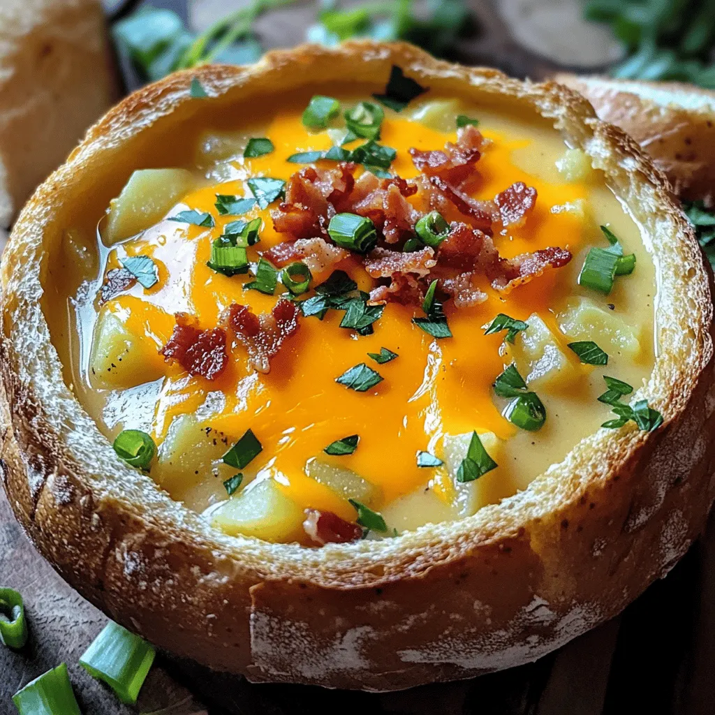 - 4 große Russel-Kartoffeln, geschält und gewürfelt - 1 Tasse scharfer Cheddar-Käse, gerieben - 1 Tasse Sahne - 4 Tassen Hühner- oder Gemüsebrühe Die Hauptzutaten sind einfach zu finden. Die Russel-Kartoffeln geben der Suppe eine tolle Textur. Scharfer Cheddar-Käse sorgt für einen kräftigen Geschmack. Sahne macht die Suppe schön cremig. Brühe bringt all die Aromen zusammen. - 1/2 Tasse Frühlingszwiebeln, in Ringe geschnitten - 1/2 Tasse gebratene Speckstücke oder vegetarischer Speck - 1/4 Tasse ungesalzene Butter - 1/4 Tasse Weizenmehl Frühlingszwiebeln sind frisch und knusprig. Sie geben der Suppe einen tollen Biss. Gebratene Speckstücke fügen einen herzhaften Geschmack hinzu. Butter und Mehl helfen, die Suppe dick zu machen. - 1 Teelöffel Knoblauchpulver - 1 Teelöffel Zwiebelpulver - Salz und Pfeffer nach Geschmack Gewürze sind wichtig für den Geschmack. Knoblauchpulver und Zwiebelpulver bringen Tiefe in die Suppe. Salz und Pfeffer machen die Aromen lebendig. Wenn du die vollständige Rezeptur haben möchtest, schau dir das Rezept an. Zuerst schmelzen Sie die Butter in einem großen Topf bei mittlerer Hitze. Sobald die Butter geschmolzen ist, fügen Sie das Mehl hinzu. Rühren Sie die Mischung gut um. Kochen Sie die Mischung für zwei Minuten. Dies hilft, einen guten Geschmack zu entwickeln. Jetzt ist es Zeit, die Brühe hinzuzufügen. Geben Sie die Brühe nach und nach in den Topf. Rühren Sie dabei ständig, um Klumpen zu vermeiden. Fügen Sie dann die gewürfelten Kartoffeln dazu. Vergessen Sie nicht die Gewürze, wie Knoblauchpulver und Zwiebelpulver. Diese geben der Suppe den besonderen Geschmack. Sobald die Kartoffeln weich sind, pürieren Sie die Suppe. Sie können sie ganz glatt machen oder ein paar Stücke lassen, je nach Vorliebe. Danach rühren Sie die Sahne und die Hälfte des Cheddar-Käses unter. Das gibt der Suppe eine cremige Textur. Schmecken Sie die Suppe ab und fügen Sie nach Belieben Salz und Pfeffer hinzu. Jetzt ist die Suppe bereit, serviert zu werden! Sie können sie mit dem restlichen Käse, Speck und Frühlingszwiebeln garnieren. Um das vollständige Rezept zu sehen, besuchen Sie [Full Recipe]. Um die perfekte Konsistenz zu erreichen, püriere die Suppe nach deinem Geschmack. Wenn du eine cremige Suppe möchtest, püriere sie komplett. Für eine rustikalere Textur lasse einige Stückchen Kartoffeln. Experimentiere mit Brühe! Verwende mehr Brühe für eine flüssigere Suppe und weniger für eine dickere. Serviere die Suppe in rustikalen Brotschalen für ein gemütliches Gefühl. Du kannst auch einfache weiße Schalen nutzen, um die Farben der Garnitur zu zeigen. Garniere die Suppe mit frischen Frühlingszwiebeln und Käse. Ein Spritzer Sahne darauf macht sie besonders ansprechend. Möchtest du mehr Nährstoffe? Füge etwas Gemüse wie Brokkoli oder Karotten hinzu. Diese sorgen für Farbe und Geschmack. Für eine vegetarische oder vegane Variante, ersetze die Brühe durch Gemüsebrühe und den Käse durch pflanzliche Alternativen. So bleibt der Geschmack großartig und du hast eine gesunde Option. {{image_4}} Um die Suppe rechtzeitig abzukühlen, lasse sie zuerst auf Raumtemperatur kommen. Rühre gelegentlich um, damit sich die Wärme gleichmäßig verteilt. Danach fülle die Suppe in luftdichte Behälter. Du kannst die Suppe auch in flache Schalen gießen. So kühlt sie schneller ab. Die Haltbarkeit der Suppe im Kühlschrank beträgt etwa 3 bis 5 Tage. Stelle sicher, dass die Behälter gut verschlossen sind. Für die Lagerung in Gefrierbehältern solltest du die Suppe zuerst abkühlen lassen. Teile sie in Portionen auf, um das Auftauen zu erleichtern. Achte darauf, etwas Platz im Behälter zu lassen, da die Suppe beim Gefrieren expandiert. Die besten Methoden zum Wiedererwärmen sind auf dem Herd oder in der Mikrowelle. Wenn du die Suppe auf dem Herd erhitzt, rühre sie oft um. So vermeidest du, dass sie am Boden anbrennt. In der Mikrowelle erwärmst du sie in kurzen Intervallen. Rühre die Suppe nach jedem Intervall um, um Klumpenbildung zu vermeiden. Füge bei Bedarf etwas Brühe oder Milch hinzu, um die Konsistenz zu verbessern. Jede Portion dieser leckeren Kartoffelsuppe hat ungefähr 320 Kalorien. Es gibt auch 18 Gramm Fett und 30 Gramm Kohlenhydrate. Der Proteinanteil beträgt etwa 10 Gramm. Im Vergleich zu anderen Suppen ist diese sehr sättigend. Cremige Suppen wie diese haben meist mehr Kalorien. Wenn Sie eine leichtere Option möchten, probieren Sie eine klare Brühe. Kartoffeln sind reich an Vitaminen und Mineralstoffen. Sie bieten viel Vitamin C, das das Immunsystem stärkt. Cheddar-Käse liefert Kalzium für gesunde Knochen. Diese Zutaten machen die Suppe nahrhaft und lecker. Für spezielle Diäten können Sie die Sahne durch pflanzliche Milch ersetzen. Verwendet man Gemüsebrühe, wird die Suppe für Veganer geeignet. Für eine schöne Portionsgröße empfehle ich etwa 250 bis 300 ml pro Person. Wenn Sie für eine Familie kochen, können Sie die Menge leicht verdoppeln. Diese Suppe lässt sich gut aufbewahren. So können Sie auch große Gruppen glücklich machen. Bei einem Festessen können Sie die Portionen kleiner halten und mehrere Beilagen anbieten. Die Zubereitung einer geladenen Ofen-Kartoffelsuppe dauert etwa 40 Minuten. Die Vorbereitungszeit beträgt 15 Minuten. Du schälst und würfelst die Kartoffeln schnell. Dann machst du die Mehlschwitze und kochst die Brühe. Nach dem Kochen köcheln die Kartoffeln für 15 bis 20 Minuten. Ja, du kannst die Suppe einfrieren. Lass sie zuerst vollständig abkühlen. Fülle die Suppe in luftdichte Behälter oder Gefrierbeutel. Achte darauf, etwas Platz zum Ausdehnen zu lassen. Zum Auftauen stelle die Suppe über Nacht in den Kühlschrank. Erhitze sie dann langsam auf dem Herd oder in der Mikrowelle. Gute Beilagen sind Brot oder ein frischer Salat. Du kannst auch Cracker oder Tortilla-Chips anbieten. Käsewürfel oder Gemüse-Sticks passen ebenfalls gut. Für einen besonderen Genuss serviere die Suppe mit knusprigem Speck oder Avocado-Stücken. In diesem Blogbeitrag haben wir alles über die Zubereitung einer leckeren geladenen Ofen-Kartoffelsuppe behandelt. Du hast die Zutaten kennengelernt und die Schritte zur perfekten Zubereitung gesehen. Vergiss nicht, die Tipps für Konsistenz und kreative Servierideen umzusetzen. Diese Suppe ist nicht nur einfach zu machen, sondern auch vielseitig und nahrhaft. Probiere verschiedene Varianten aus und genieße sie mit Freunden oder Familie. Die Freude am Kochen und Genießen ist unübertroffen!