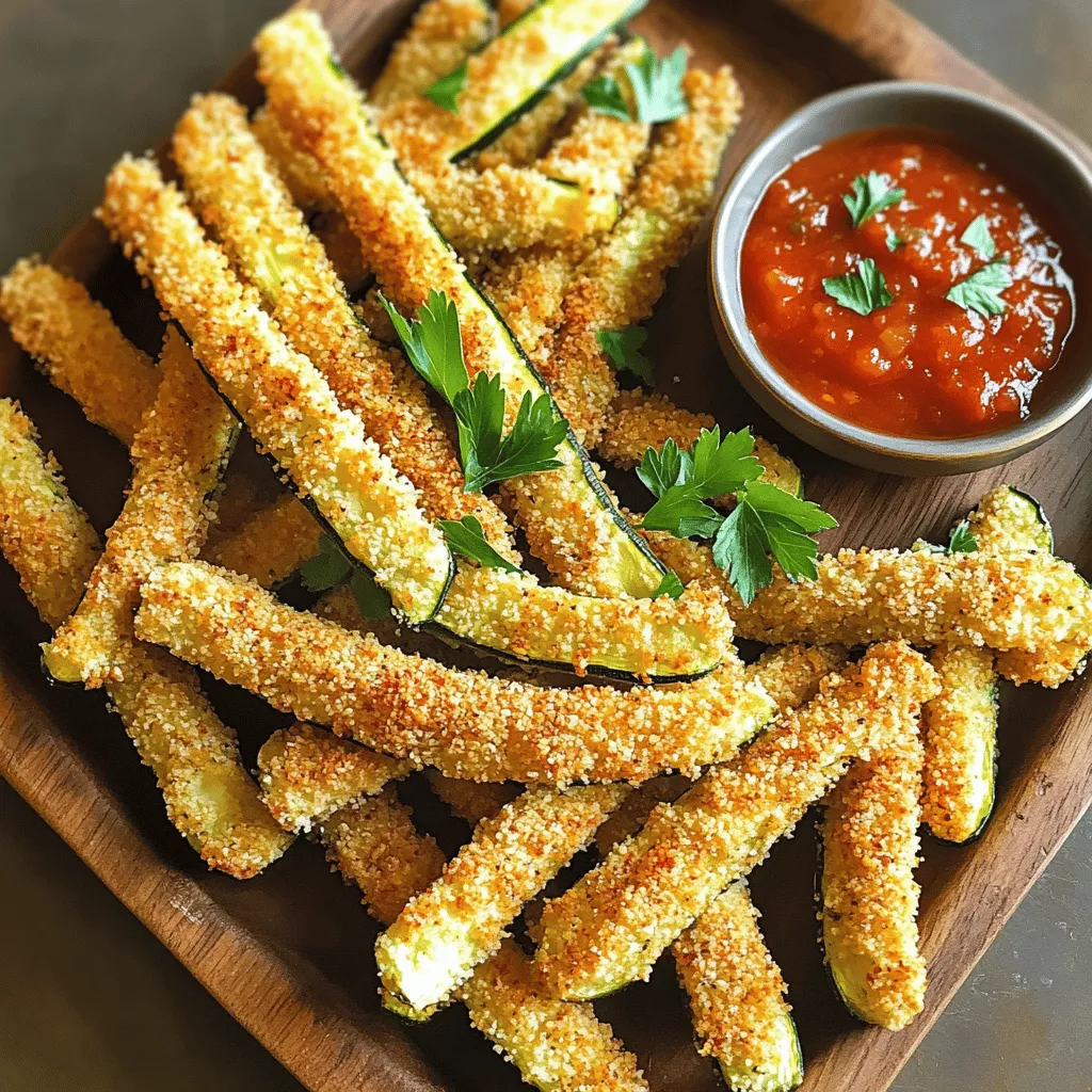 - 2 mittlere Zucchini - 1 Tasse Semmelbrösel - 1/2 Tasse geriebener Parmesan - Knoblauchpulver - Paprika - Salz und Pfeffer - 2 große Eier - Kochspray oder Olivenöl Um köstliche Baked Zucchini Fries zu machen, benötigst du frische Zutaten. Zucchini bringt viel Geschmack und ist gesund. Ich empfehle, mittlere Zucchini zu wählen. Die Semmelbrösel machen die Pommes knusprig und lecker. Du kannst Vollkorn- oder Panko-Semmelbrösel verwenden für mehr Knusprigkeit. Die Gewürze sind wichtig. Knoblauchpulver und Paprika geben den Pommes einen tollen Geschmack. Salz und Pfeffer sorgen für das nötige Würze. Für die Bindung brauchen wir Eier. Sie helfen der Panade, an den Zucchini zu haften. Kochspray oder Olivenöl sorgt dafür, dass sie goldbraun werden. Wenn du die Zutaten fertig hast, kann es sofort losgehen! Schau dir das vollständige Rezept an, um mehr über die Zubereitung zu erfahren. Heize deinen Ofen auf 220°C vor. Das sorgt für eine knusprige Textur. Lege ein Backblech mit Backpapier aus. So kleben die Pommes nicht fest. Diese Schritte sind wichtig für das beste Ergebnis. Nimm eine flache Schüssel. Vermenge die Semmelbrösel mit dem geriebenen Parmesan, Knoblauchpulver, Paprika, Salz und Pfeffer. Diese Mischung gibt den Pommes einen tollen Geschmack. In einer anderen Schüssel verquirle die Eier gut. So halten die Brösel besser an der Zucchini. Schneide die Zucchini in Pommesform. Tauche jedes Stück in die verquirlten Eier. Lass den Überschuss abtropfen. Danach wende die Zucchini in der Semmelbrösel-Mischung. Drücke leicht, damit die Panade gut haftet. Lege die panierten Pommes auf das Backblech. Achte darauf, dass sie nicht übereinander liegen. Besprühe oder beträufle sie leicht mit Kochspray oder Olivenöl. Backe die Pommes 20-25 Minuten. Wende sie zur Hälfte der Zeit. So werden sie schön goldbraun und knusprig. Lass sie ein paar Minuten abkühlen, bevor du sie servierst. Für das vollständige Rezept, schaue nach dem Abschnitt „Knusprige Gebackene Zucchini-Pommes“. Um deine Zucchini-Pommes knusprig zu machen, verwende Panko-Semmelbrösel. Sie sind gröber und geben mehr Textur. Ein leichtes Beträufeln mit Öl hilft ebenfalls. Das Öl sorgt dafür, dass die Pommes schön bräunen und knusprig werden. So wird jede Biss ein Genuss! Bereite alles vor, während du den Ofen vorheizt. Schneide die Zucchini und mache die Panade. So sparst du Zeit und alles ist bereit, wenn der Ofen heiß wird. Dies macht den gesamten Prozess effizienter. Für die Präsentation kannst du die Pommes auf einer schönen Platte anrichten. Serviere sie mit Marinara-Sauce oder einem frischen Joghurt-Dip. Das macht das Essen noch spannender! Garnier die Pommes mit frischen Kräutern, wie Petersilie oder Basilikum. So sehen sie nicht nur lecker aus, sondern schmecken auch fantastisch. {{image_4}} Um Baked Zucchini Fries noch gesünder zu machen, können Sie Quinoa oder Haferflocken verwenden. Diese Zutaten sind reich an Ballaststoffen und geben den Pommes eine schöne Textur. Mischen Sie einfach die Quinoa oder Haferflocken mit den Semmelbröseln. So bleiben die Pommes knackig und gesund. Außerdem gibt es glutenfreie Optionen. Nutzen Sie glutenfreie Semmelbrösel oder Mandelmehl, wenn Sie auf Gluten achten. Diese Alternativen sind lecker und passen gut zu Zucchini. Die Gewürze machen den Unterschied! Experimentieren Sie mit verschiedenen Gewürzkombinationen. Zum Beispiel können Sie italienische Kräuter wie Oregano und Thymian hinzufügen. Diese verleihen den Pommes ein köstliches Aroma. Wenn Sie Käse mögen, probieren Sie verschiedene Käsesorten. Feta oder Cheddar geben den Pommes einen neuen Geschmack. Sie können auch einen Hauch von Chili oder Pfeffer hinzufügen, wenn Sie es scharf mögen. Dips sind wichtig für den Genuss! Marinara-Sauce ist eine klassische Wahl. Sie passt perfekt zu den Pommes und bringt frische Tomatennoten. Ein einfacher Joghurt-Dip mit frischen Kräutern ist auch lecker. Wenn Sie etwas Besonderes wollen, probieren Sie einen Avocado-Dip. Er ist cremig und gesund. Als Beilagen eignen sich auch frischer Salat oder Gemüse. Diese bringen Farbe und Frische auf den Teller. Für das vollständige Rezept schauen Sie sich die Anleitung für die knusprigen Zucchini-Pommes an. Um die Zucchini-Pommes frisch zu halten, lege die Reste in einen luftdichten Behälter. Stelle sicher, dass sie vollständig abgekühlt sind, bevor du sie lagerst. Im Kühlschrank bleiben sie so bis zu drei Tage lang gut. So hast du immer einen schnellen Snack zur Hand. Um die Zucchini-Pommes wieder knusprig zu machen, benutze den Ofen. Heize ihn auf 180°C vor. Lege die Pommes auf ein Backblech und backe sie für etwa 10 Minuten. So werden sie schön knusprig. Du kannst auch eine Pfanne verwenden, um sie auf dem Herd zu erwärmen. Wenig Öl hilft dabei, die Knusprigkeit zurückzubringen. Die Pommes bleiben im Kühlschrank bis zu drei Tage frisch. Um die Haltbarkeit zu verlängern, kannst du sie auch einfrieren. Lege die Pommes einfach in einen gefrierfesten Beutel. So bleiben sie bis zu drei Monate haltbar. Zum Aufwärmen taut sie einfach im Kühlschrank auf, bevor du sie im Ofen backst. So schmecken sie fast wie frisch zubereitet. Die gesamte Vorbereitungs- und Backzeit beträgt etwa 35 Minuten. In 10 Minuten bereiten Sie alles vor. Das Backen dauert 20 bis 25 Minuten. Sie können während dieser Zeit die Pommes wenden, um eine gleichmäßige Bräunung zu erreichen. Ja, Sie können die Pommes frittieren. Frittierte Zucchini-Pommes sind oft knuspriger, aber auch fettreicher. Beim Backen nutzen Sie weniger Öl, was einen gesünderen Snack ergibt. Der Geschmack bleibt jedoch lecker, egal welche Methode Sie wählen. Zucchini-Pommes sind eine gesunde Wahl. Sie sind kalorienarm und reich an Vitaminen. Zucchini enthält Vitamin C und A, die gut für Ihre Haut und Ihr Immunsystem sind. Außerdem haben sie wenig Kohlenhydrate, was sie ideal für eine leichte Ernährung macht. Das vollständige Rezept für die knusprigen gebackenen Zucchini-Pommes finden Sie in meinem Artikel. Es enthält alle Schritte und Zutaten, die Sie brauchen, um diese leckeren Pommes zu machen. Zucchini-Pommes sind eine gesunde und leckere Snack-Option. Wir haben die Hauptzutaten wie Zucchini, Semmelbrösel und Parmesan betrachtet. Außerdem lernte ich, wie man die Pommes richtig panieren und backen kann. Tipps für mehr Knusprigkeit machten das Rezept noch besser. Experimentieren mit verschiedenen Gewürzen und Dips eröffnet neue Geschmackserlebnisse. Diese Pommes sind einfach zuzubereiten und können gut aufbewahrt werden. Probiere sie aus und entdecke die Vielfalt!