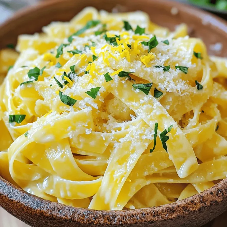 Die Hauptzutaten sind einfach und frisch. Sie machen den Geschmack besonders. Hier sind die Zutaten, die Sie brauchen: - 230 g Fettuccine oder Pasta nach Wahl - 240 ml Schlagsahne - 100 g frisch geriebener Parmesan - 2 Esslöffel Olivenöl - 3 Knoblauchzehen, gehackt - Schale und Saft von 1 Zitrone - 1 Tasse frische Basilikumblätter, grob gehackt - Salz und schwarzer Pfeffer nach Geschmack - Rote Pfefferflocken (optional, für Schärfe) Ich empfehle Fettuccine. Diese breite Pasta fängt die Sauce gut auf. Sie können auch Spaghetti oder Linguine verwenden. Diese Sorten sind ebenfalls sehr lecker. Achten Sie darauf, die Pasta al dente zu kochen. So bleibt sie bissfest und nimmt die Sauce gut auf. Haben Sie keine Schlagsahne? Verwenden Sie griechischen Joghurt oder eine pflanzliche Sahne. Diese Optionen sind leicht und gesund. Für den Parmesan können Sie einen anderen Hartkäse nutzen. Pecorino ist eine gute Wahl. Wenn Sie keinen frischen Basilikum haben, nehmen Sie getrockneten Basilikum. Nutzen Sie dann weniger, da getrocknete Kräuter stärker im Geschmack sind. Für die Zitrone können Sie Limette probieren. Das bringt eine andere Frische in das Gericht. Zuerst kochen Sie die Pasta. Nehmen Sie einen großen Topf und fügen Sie gesalzenes Wasser hinzu. Bringen Sie es zum Kochen. Fügen Sie dann 230 g Fettuccine oder Ihre Lieblingspasta hinzu. Kochen Sie sie gemäß den Anweisungen auf der Verpackung, bis sie al dente sind. Vergessen Sie nicht, 240 ml des Kochwassers aufzuheben. Gießen Sie die Pasta ab und stellen Sie sie beiseite. Jetzt machen wir die Sauce. Nehmen Sie eine große Pfanne und erhitzen Sie 2 Esslöffel Olivenöl bei mittlerer Hitze. Fügen Sie 3 gehackte Knoblauchzehen hinzu und sautieren Sie sie für etwa 1 Minute. Achten Sie darauf, dass der Knoblauch nicht braun wird. Reduzieren Sie die Hitze auf niedrig und gießen Sie 240 ml Schlagsahne in die Pfanne. Rühren Sie die Sahne sanft um und bringen Sie sie nicht zum Kochen. Geben Sie die Schale und den Saft von 1 Zitrone dazu. Danach fügen Sie 100 g frisch geriebenen Parmesan hinzu und rühren, bis der Käse schmilzt. Jetzt kombinieren wir alles. Wenn die Sauce zu dick ist, fügen Sie nach und nach etwas vom reservierten Nudelwasser hinzu. Geben Sie die gekochte Pasta direkt in die Pfanne und werfen Sie sie um, damit sie mit der Sauce überzogen wird. Rühren Sie 1 Tasse grob gehackte Basilikumblätter ein. Würzen Sie die Mischung mit Salz, Pfeffer und optionalen roten Pfefferflocken. Lassen Sie die Pasta für 1-2 Minuten kochen, damit sich die Aromen gut verbinden. Für eine detaillierte Anleitung können Sie das Full Recipe ansehen. Ein häufiger Fehler ist, die Pasta zu lange zu kochen. Achten Sie darauf, sie al dente zu garen. So bleibt die Pasta bissfest. Ein weiterer Fehler ist die Hitze bei der Sahnesauce. Verwenden Sie niedrige Temperatur, wenn Sie die Sahne hinzufügen. Hohe Hitze lässt die Sauce gerinnen. Schließlich kann zu viel Zitronensaft die Sauce sauer machen. Fangen Sie mit einem kleinen Spritzer an und testen Sie den Geschmack. Für eine cremige Sauce ist frische Sahne der Schlüssel. Sie sorgt für reichhaltigen Geschmack. Wenn die Sauce zu dick ist, fügen Sie das reservierte Nudelwasser nach und nach hinzu. Dies gibt der Sauce die perfekte Konsistenz. Achten Sie darauf, den Parmesan gut einzurühren. Er sorgt für eine tolle Cremigkeit und einen leckeren Umami-Geschmack. Möchten Sie mehr Tiefe in Ihrem Gericht? Fügen Sie einige rote Pfefferflocken hinzu. Sie geben der Pasta einen schönen Kick. Auch getrocknete Kräuter wie Oregano oder Thymian sind eine gute Wahl. Für ein zusätzliches Aroma können Sie auch geröstete Pinienkerne hinzufügen. Diese sorgen nicht nur für Geschmack, sondern auch für einen schönen Crunch. Sie können das Rezept mit weiteren frischen Kräutern wie Petersilie oder Schnittlauch verfeinern. {{image_4}} Wenn du eine vegetarische Option suchst, probiere Gemüse. Zucchini, Erbsen oder Spinat passen gut. Du kannst sie in die Sauce geben, um mehr Farbe und Geschmack zu erhalten. Auch gebratene Pilze sind lecker und bringen eine erdige Note. So bleibt die cremige Zitronen-Basilikum-Pasta frisch und leicht. Möchtest du mehr Proteine? Füge Hähnchenbrust oder Garnelen hinzu. Diese Zutaten passen gut zur Sauce. Du kannst sie einfach in der Pfanne anbraten, bevor du die Pasta dazu gibst. Für eine pflanzliche Option sind Kichererbsen eine tolle Wahl. Sie sind nahrhaft und fügen Textur hinzu. Nutze die Saison für frische Zutaten. Im Sommer sind reife Tomaten perfekt. Sie bringen Süße und Frische in das Gericht. Im Herbst kannst du Kürbis oder Süßkartoffeln verwenden. Diese Zutaten geben der Pasta eine cremige Konsistenz und einen süßen Geschmack. So bleibt deine cremige Zitronen-Basilikum-Pasta das ganze Jahr über spannend. Die verschiedenen Variationen machen dieses Gericht vielseitig. Du kannst die Zutaten nach deinem Geschmack anpassen und immer wieder neue Kombinationen ausprobieren. Wenn du die Rezeptdetails suchst, schau dir die Full Recipe an. Um die Reste der cremigen Zitronen-Basilikum-Pasta frisch zu halten, bewahre sie in einem luftdichten Behälter auf. Lass die Pasta zuerst auf Raumtemperatur abkühlen. Stelle sicher, dass der Behälter gut verschlossen ist. So bleibt der Geschmack länger erhalten. Beim Erwärmen in der Mikrowelle, gib die Pasta in eine mikrowellengeeignete Schüssel. Füge einen kleinen Schuss Wasser oder etwas Sahne hinzu. Dies hilft, die Sauce cremig zu halten. Erhitze die Pasta in kurzen Intervallen von 30 Sekunden, rühre zwischendurch um. So vermeidest du, dass die Pasta austrocknet. Im Kühlschrank bleibt die Pasta bis zu drei Tage frisch. Achte darauf, die Reste schnell zu kühlen. Wenn du die Pasta länger aufbewahren möchtest, friere sie ein. Im Gefrierschrank hält sie bis zu drei Monate. Verpacke sie in Portionen, um die Verwendung zu erleichtern. Denke daran, sie über Nacht im Kühlschrank auftauen zu lassen, bevor du sie erwärmst. Wenn du mehr Details suchst, schaue dir das Full Recipe an. Um die Pasta glutenfrei zu machen, wählst du glutenfreie Nudeln. Diese gibt es in vielen Sorten, wie Reis- oder Linsennudeln. Achte darauf, dass die Kochzeit für glutenfreie Pasta oft anders ist. Probiere, die Pasta al dente zu kochen. So bleibt sie bissfest und lecker. Ja, du kannst getrockneten Basilikum verwenden. Er hat jedoch einen anderen Geschmack. Verwende nur 1 Teelöffel getrockneten Basilikum. Füge ihn frühzeitig zur Sauce hinzu, damit er Zeit hat, sein Aroma abzugeben. Frischer Basilikum bleibt aber die bessere Wahl für mehr Frische. Diese Pasta passt gut zu vielen Beilagen. Hier sind einige Ideen: - Gegrilltes Gemüse: Zucchini und Paprika sind großartig. - Salat: Ein frischer grüner Salat ist eine gute Wahl. - Hühnchen: Gegrilltes oder gebratenes Hühnchen ergänzt die Pasta. - Krabben: Sie sorgen für eine feine Note. Für mehr Ideen, schau dir das [Full Recipe] an. Die cremige Zitronen-Basilikum-Pasta ist einfach lecker und vielseitig. Wir haben die Hauptzutaten, Zubereitung und Tipps besprochen. Wähle die richtige Pasta und kreiere deine perfekte Sauce. Vermeide häufige Fehler für die beste Textur. Denk auch an Variationen für jeden Geschmack, sei es vegetarisch oder proteinreich. Die richtige Aufbewahrung lässt dir auch Reste sicher genießen. Nutze die FAQs, um spezielle Fragen zu klären. Diese Methode macht Kochen leicht und macht Spaß! Probiere es aus und genieße deine Pasta!