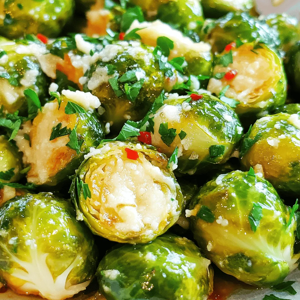 Für dieses köstliche Gericht benötigst du folgende Zutaten: - 450 g Rosenkohl, geputzt und halbiert - 4 Knoblauchzehen, fein gehackt - 60 ml frisch geriebener Parmesan - 45 ml Olivenöl - 1 Teelöffel Salz - 1/2 Teelöffel schwarzer Pfeffer - 1/2 Teelöffel rote Pfefferflocken (optional für zusätzliche Schärfe) - Frische Petersilie, gehackt (zur Garnitur) Diese Zutaten sorgen für einen tollen Geschmack und eine schöne Präsentation. Die Qualität der Zutaten ist sehr wichtig. Wähle frischen Rosenkohl, der fest und grün ist. Vermeide welke oder gelbe Blätter. Verwende frischen Knoblauch, um den besten Geschmack zu erzielen. Frisch geriebener Parmesan hat mehr Aroma als der bereits geriebene. Achte auf die Qualität des Olivenöls. Ein hochwertiges, kaltgepresstes Öl verbessert den Geschmack des Gerichts. Um noch mehr Geschmack hinzuzufügen, kannst du folgende Zutaten verwenden: - Zitronensaft für eine frische Note - Balsamico-Essig für einen süßeren Geschmack - Speck oder Schinken für herzliche Aromen - Andere Gewürze wie Paprika oder Kreuzkümmel Diese optionalen Zutaten geben deinem Gericht eine persönliche Note und mehr Tiefe. Du kannst kreativ sein und entdecken, was dir am besten schmeckt. Für das vollständige Rezept, schau dir die Anleitung an. Heize den Ofen auf 200°C vor. Das sorgt dafür, dass die Rosenkohlhälften gleichmäßig garen. Während der Ofen vorheizt, putze die Rosenkohl und schneide sie halb. Du willst, dass sie gleichmäßig sind, damit sie gleichmäßig rösten. Hacke dann die Knoblauchzehen. Der Knoblauch gibt den Rosenkohl einen tollen Geschmack. Nimm eine große Schüssel und gib die halbierten Rosenkohlhälften hinein. Füge den gehackten Knoblauch, das Olivenöl, Salz, schwarzen Pfeffer und rote Pfefferflocken hinzu. Mische alles gut durch, bis die Rosenkohl gleichmäßig mit der Mischung bedeckt sind. So wird jeder Bissen schmackhaft und würzig. Verteile die Rosenkohlhälften in einer einzelnen Schicht auf einem Backblech, das mit Backpapier ausgelegt ist. Röste sie für etwa 20 Minuten. Nach der Hälfte der Zeit solltest du die Rosenkohl umrühren. So werden sie rundum goldbraun und knusprig. Nach 20 Minuten sind sie bereit. Streue den frisch geriebenen Parmesan sofort über die heißen Rosenkohlhälften. Mische vorsichtig, damit der Käse schmilzt und haftet. Vor dem Servieren mit frischer Petersilie garnieren. Für das vollständige Rezept kannst du auf den Abschnitt "Full Recipe" zurückgreifen. Um die beste Textur zu erreichen, rösten Sie die Rosenkohlhälften gleichmäßig. Achten Sie darauf, sie nicht zu überfüllen. Vermeiden Sie, dass sie aufeinanderliegen. So bekommen sie eine schöne, knusprige Oberfläche. Nutzen Sie ein Backblech mit Backpapier. Das hilft, dass nichts anklebt und erleichtert die Reinigung. Eine hohe Temperatur von 200°C sorgt dafür, dass die Außenseite goldbraun wird. Innen bleibt der Rosenkohl zart. Ein häufiger Fehler ist das zu lange Rösten. Überprüfen Sie den Rosenkohl nach 20 Minuten. Wenn er zu dunkel wird, nehmen Sie ihn sofort heraus. Ein weiterer Fehler ist zu viel Öl. Zu viel Öl macht die Sprösslinge matschig. Halten Sie sich an die Menge in der Full Recipe. Verwenden Sie frischen Knoblauch. Getrockneter Knoblauch hat nicht den gleichen Geschmack. Präsentation ist wichtig. Servieren Sie die knusprigen Rosenkohlhälften auf einem schönen Teller. Fügen Sie extra Parmesanflocken oben drauf hinzu. Das sieht lecker aus und schmeckt noch besser. Garnieren Sie das Gericht mit frischer, gehackter Petersilie. Diese Farbe hebt das Gericht hervor. Servieren Sie es als Beilage oder Hauptgericht. Es passt gut zu Fleisch oder sogar zu Pasta. {{image_4}} Um die Knoblauch Parmesan Rosenkohl noch besser zu machen, probiere zusätzliches Gemüse. Karotten oder Paprika passen gut dazu. Du kannst sie einfach klein schneiden und mit dem Rosenkohl vermengen. Die Röstaromen bringen eine neue Tiefe. Das Gemüse wird auch bunter und macht das Gericht lebendiger. Wenn du keinen Parmesan magst, gibt es viele Alternativen. Feta oder Gouda sind tolle Käse. Sie geben einen anderen, aber ebenfalls leckeren Geschmack. Nutze veganen Käse, wenn du eine pflanzliche Option willst. Der Käse fügt eine cremige Textur hinzu, die du lieben wirst. Um dieses Gericht vegan zu machen, lasse den Parmesan weg. Du kannst Hefeflocken verwenden, um den Käsegeschmack zu simulieren. Auch Nüsse wie Cashews können gemahlen und hinzugefügt werden. Das gibt eine schöne, nussige Note. Vergiss nicht, die Olivenölmenge zu prüfen, um die richtige Konsistenz zu erhalten. Bewahren Sie die Knoblauch Parmesan Rosenkohl in einem luftdichten Behälter auf. Lassen Sie die Sprösslinge zuerst abkühlen. Diese Methode hält die Frische besser. Lagern Sie die Reste im Kühlschrank. So bleiben sie für zwei bis drei Tage lecker. Zum Aufwärmen empfehle ich den Ofen. Heizen Sie ihn auf 180°C vor. Legen Sie die Rosenkohlhälften auf ein Backblech. Rösten Sie sie für etwa 10 bis 15 Minuten. So werden sie knusprig und warm. Vermeiden Sie die Mikrowelle, da dies die Textur beeinträchtigen kann. Im Kühlschrank bleiben die Rosenkohlhälften bis zu drei Tage gut. Wenn Sie sie länger aufbewahren möchten, frieren Sie sie ein. Legen Sie die gekochten Sprösslinge in einen Gefrierbeutel. Achten Sie darauf, die Luft herauszudrücken. Im Gefrierfach halten sie bis zu drei Monate. Wenn Sie bereit sind, sie zu genießen, lassen Sie sie im Kühlschrank auftauen. Danach können Sie sie wie gewohnt aufwärmen. Um die Garlick Parmesan Rosenkohl zu transportieren, nutzen Sie eine luftdichte Box. Legen Sie ein Tuch oder ein Stück Folie darüber, um Feuchtigkeit zu halten. So bleibt der Rosenkohl frisch und knusprig. Wenn Sie ihn warm halten möchten, verwenden Sie eine Thermodose. Achten Sie darauf, dass der Rosenkohl nicht übereinanderliegt. So vermeiden Sie das Brechen. Ja, Sie können die Rosenkohl im Airfryer zubereiten. Es ist eine schnelle und einfache Methode. Stellen Sie den Airfryer auf 200°C ein. Geben Sie die gewürzten Rosenkohlhälften in den Korb. Kochen Sie sie für etwa 15 bis 18 Minuten. Schütteln Sie den Korb nach der Hälfte der Zeit, um eine gleichmäßige Bräunung zu erreichen. Der Geschmack bleibt gleich, und sie werden schön knusprig. Garlick Parmesan Rosenkohl passt gut zu vielen Hauptgerichten. Sie können sie mit gebratenem Hähnchen oder Lachs servieren. Auch zu Pasta-Gerichten sind sie eine hervorragende Ergänzung. Ein frischer Salat mit Zitrusfrüchten ergänzt den Geschmack. Für ein herzhaftes Abendessen sind auch Kartoffeln oder Quinoa tolle Beilagen. In diesem Blogbeitrag haben wir die besten Zutaten für dein Gericht besprochen. Wir haben auch die Schritt-für-Schritt-Anleitung für die Zubereitung und nützliche Tipps geteilt. Denke an Variationen, um mehr Geschmack zu erzielen. Die richtigen Lagerinformationen helfen, die Frische zu bewahren. Ich hoffe, du fühlst dich jetzt bereit, diese leckeren Gerichte zu zaubern. Viel Spaß beim Kochen und Ausprobieren!