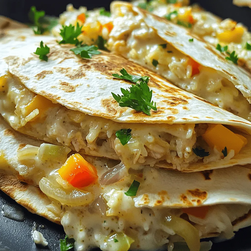 - 2 Tassen gekochtes Hähnchen, zerrissen - 1 Tasse gekochter Reis (weißer oder brauner) - 1 Tasse Alfredo-Sauce (fertig oder hausgemacht) - 1 Tasse geriebener Mozzarella-Käse - 1/2 Tasse geriebener Cheddar-Käse - 1 kleine Zwiebel, fein gehackt - 1 Paprika, gewürfelt (jede Farbe) - 1 Esslöffel Olivenöl - 1 Teelöffel Knoblauchpulver - 1 Teelöffel italienisches Gewürz - 4 große Tortillas aus Weizenmehl - Salz und Pfeffer nach Geschmack - Frische Petersilie, gehackt (zum Garnieren) Für unsere Chicken and Rice Skillet Alfredo Quesadilla brauchen wir die oben genannten Zutaten in diesen Mengen. Es ist wichtig, alles gut zu messen. So gelingt das Gericht perfekt und schmeckt jedem. Die Kombination aus Hähnchen, Reis und Käse macht dieses Gericht besonders lecker. Wenn du frische Zutaten auswählst, achte darauf: - Wähle frisches Hähnchen, das rosa und fest ist. - Der Reis sollte gut gekocht sein, um die richtige Konsistenz zu haben. - Achte auf frische Paprika, die knackig und glänzend ist. - Zwiebeln sollten keine braunen Flecken oder Druckstellen haben. Frische Zutaten machen einen großen Unterschied im Geschmack. Sie geben deinem Gericht mehr Tiefe und Aroma. Verwende die besten Zutaten, die du finden kannst, um die beste Quesadilla zu zaubern. Für die vollständige Liste der Zubereitung kannst du [Full Recipe] ansehen. Beginne mit der Zubereitung des Gemüses. Erhitze das Olivenöl in einer großen Pfanne bei mittlerer Hitze. Füge die fein gehackte Zwiebel hinzu und brate sie an. Nach etwa 2 Minuten gib die gewürfelte Paprika dazu. Brate alles zusammen für 5 bis 7 Minuten, bis das Gemüse weich ist. Das Gemüse sollte leicht karamellisiert sein. Das gibt dem Gericht Geschmack und Farbe. In einer großen Schüssel vermische das zerrissene Hähnchen, den gekochten Reis, und die Alfredo-Sauce. Füge den geriebenen Mozzarella und den Cheddar-Käse hinzu. Dann kommen das Knoblauchpulver und das italienische Gewürz dazu. Vergiss nicht, die sautierten Zwiebeln und Paprika hinzuzufügen. Rühre alles gut um. Schmecke die Mischung mit Salz und Pfeffer ab. Diese Mischung ist das Herzstück deiner Quesadilla. Wische die Pfanne sauber und erhitze sie erneut. Lege eine Tortilla in die Pfanne. Nimm eine große Menge der Hähnchen-Reis-Mischung und verteile sie gleichmäßig auf die Tortilla. Klappe die Tortilla zur Hälfte. Brate sie für 3 bis 4 Minuten, bis die Unterseite goldbraun ist. Drehe die Quesadilla vorsichtig um und brate die andere Seite ebenfalls. Nach weiteren 3 bis 4 Minuten sollte der Käse schön geschmolzen sein. Nimm die Quesadilla aus der Pfanne und lege sie auf ein Schneidebrett. Wiederhole diesen Schritt für die restlichen Tortillas und die Füllung. Schneide die fertigen Quesadillas in Stücke und garniere sie mit frischer Petersilie. Für das vollständige Rezept, schau dir die Anleitung im Abschnitt Zutaten an. Um knusprige Quesadillas zu machen, benutze ich eine große Pfanne. Ich erhitze das Olivenöl gut, bevor ich die Tortilla hineinlege. Eine hohe Hitze sorgt dafür, dass die Tortilla schön bräunt. Wenn die Unterseite goldbraun ist, drehe ich die Quesadilla vorsichtig um. So bleibt sie knusprig und der Käse schmilzt perfekt. Ein häufiger Fehler ist, zu viel Füllung zu verwenden. Wenn ich die Quesadilla überfülle, kann sie nicht gut braten. Ich achte darauf, die Füllung gleichmäßig und in moderaten Mengen zu verteilen. Ein weiterer Fehler ist, die Pfanne nicht genug zu erhitzen. Eine gut vorgeheizte Pfanne macht den Unterschied für eine perfekte Quesadilla. Um die Quesadilla würziger zu machen, füge ich gehackte Jalapeños oder Chili-Pulver hinzu. Diese Zutaten bringen einen schönen Kick. Wenn ich es milder mag, lasse ich die scharfen Zutaten einfach weg. Ich kann auch mehr Käse verwenden, um den Geschmack zu mildern. Für Abwechslung kann ich auch verschiedene Kräuter wie Oregano oder Basilikum ausprobieren. {{image_4}} Wenn du dein Rezept anpassen möchtest, gibt es viele Möglichkeiten. Du kannst Rindfleisch oder Schweinefleisch verwenden. Diese Fleischsorten passen gut zu den anderen Zutaten. Auch Fisch ist eine gute Wahl. Du kannst Lachs oder Thunfisch verwenden. Wenn du mehr Gemüse magst, füge Zucchini oder Spinat hinzu. Diese geben der Quesadilla einen frischen Geschmack. Für eine vegane Version verwende pflanzliche Fleischalternativen. Du kannst auch Tofu oder Tempeh verwenden. Diese sind proteinreich und sättigend. Statt der Alfredo-Sauce nutze eine vegane Sahne oder Cashew-Sauce. Füge eine große Menge Gemüse hinzu, wie Paprika, Brokkoli oder Pilze. Das gibt Geschmack und Farbe. Käse ist wichtig für den Geschmack und die Textur. Du kannst verschiedene Käsesorten ausprobieren. Verwende Gouda, Brie oder Feta für einen besonderen Geschmack. Diese Käsesorten schmelzen gut und geben einen tollen Aroma. Experimentiere mit verschiedenen Kombinationen. So findest du deine Lieblingsmischung. Du kannst auch weniger Käse verwenden, um das Gericht leichter zu machen. Für die vollständige Zubereitung schaue dir das Full Recipe an. Um Reste der Chicken and Rice Skillet Alfredo Quesadilla richtig zu lagern, nutzen Sie einen luftdichten Behälter. Lassen Sie die Quesadillas zuerst auf Raumtemperatur abkühlen. Danach können Sie sie in den Behälter legen. Achten Sie darauf, die Quesadillas getrennt zu lagern, damit sie nicht zusammenkleben. Im Kühlschrank bleiben sie etwa 3 bis 4 Tage frisch. Um Quesadillas einzufrieren, wickeln Sie jede Quesadilla in Frischhaltefolie. Danach legen Sie sie in einen Gefrierbeutel. Drücken Sie die Luft aus dem Beutel, bevor Sie ihn verschließen. So bleiben die Quesadillas bis zu 2 Monate haltbar. Wenn Sie sie später verwenden möchten, nehmen Sie sie einfach aus dem Gefrierfach und lassen Sie sie über Nacht im Kühlschrank auftauen. Für den besten Geschmack wärmen Sie die Quesadillas in einer Pfanne bei mittlerer Hitze auf. So bleiben sie knusprig. Erhitzen Sie jede Seite für etwa 3 Minuten. Alternativ können Sie sie auch im Ofen auf 180 Grad Celsius backen, bis sie heiß sind. Dies dauert etwa 10 bis 15 Minuten. Servieren Sie die Quesadillas mit frischen Zutaten oder einer extra Portion Alfredo-Sauce. Die Zubereitung unserer Hähnchen-Reis Pfannen-Alfredo-Quesadilla dauert etwa 30 Minuten. Dies umfasst 15 Minuten für die Vorbereitung der Zutaten und 15 Minuten zum Kochen. Es ist schnell und einfach, perfekt für ein schnelles Abendessen. Ja, du kannst die Alfredo-Sauce selbst machen. Eine einfache Methode ist, Butter und Sahne in einem Topf zu schmelzen. Füge dann geriebenen Parmesan hinzu und rühre, bis die Sauce cremig ist. Dies gibt deiner Quesadilla einen frischeren Geschmack. Für die Zubereitung von Quesadillas benötigst du einige grundlegende Utensilien: - Eine große Pfanne oder Grillplatte - Einen Spatel zum Wenden der Quesadillas - Ein Schneidebrett und ein scharfes Messer zum Schneiden - Schüsseln zum Mischen der Zutaten - Optional: ein Pinsel für Öl oder Butter Mit diesem Zubehör bereitest du die besten Quesadillas zu. Schau dir auch das [Full Recipe] an für mehr Details! Im Blogbeitrag haben wir die Zutaten, Zubereitung und Lagerung von Quesadillas behandelt. Wir haben die besten Techniken für knackige Quesadillas und häufige Fehler besprochen. Außerdem habe ich Variationen vorgestellt, um das Rezept anzupassen. Denke daran, frische Zutaten zu wählen. So machst du das Essen schmackhaft. Mit diesen Tipps und Tricks zauberst du leckere Quesadillas ohne Stress. Viel Spaß beim Ausprobieren!