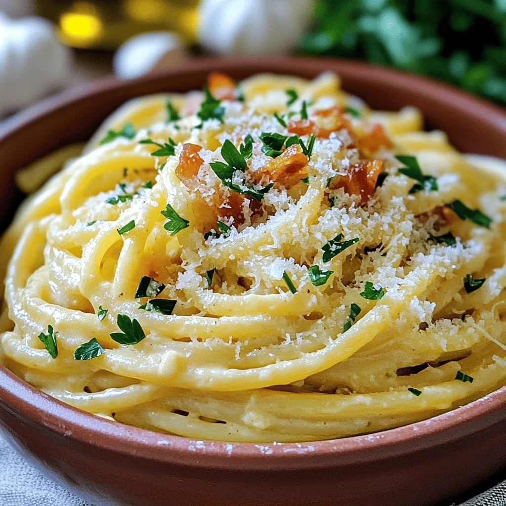 - 400g Spaghetti - 2 große Eier - 100g frisch geriebener Parmesan - 150g Pancetta oder Guanciale (oder Puten-/Hähnchenbauchspeck) - 3 Knoblauchzehen, fein gehackt - 1 Esslöffel Olivenöl - Salz und frisch gemahlener schwarzer Pfeffer - Frische Petersilie zur Dekoration - Vorbereitungszeit: 10 Minuten - Kochzeit: 20 Minuten - Portionen: 4 Personen Ich liebe es, schnell eine leckere Spaghetti Carbonara zu machen. Diese Zutaten sind einfach zu finden. Du brauchst frische Produkte. Die Qualität der Zutaten macht einen großen Unterschied. Die Spaghetti sind die Basis. Achte darauf, sie al dente zu kochen. Das gibt der Carbonara die richtige Textur. Pancetta oder Guanciale sind ideal. Sie geben den besten Geschmack. Knoblauch bringt das Gericht zum Leben. Ein Esslöffel Olivenöl ist genug, um die Pancetta knusprig zu braten. Frisch geriebener Parmesan macht die Sauce cremig. Salz und Pfeffer sind wichtig für den Geschmack. Petersilie sorgt für Farbe. Sie verleiht dem Gericht einen frischen Touch. Die Vorbereitungszeit ist schnell. In nur 10 Minuten bist du bereit. Die Kochzeit dauert 20 Minuten. Am Ende hast du ein tolles Gericht für vier Personen. Wenn du mehr erfahren willst, schau dir das Rezept an: [Full Recipe]. - Bringe einen großen Topf mit Wasser zum Kochen. - Füge reichlich Salz hinzu. - Koche die Spaghetti bis sie al dente sind. - Bewahre eine Tasse Nudelwasser auf, bevor du abgießt. - Verquirle die Eier in einer Schüssel. - Füge den frisch geriebenen Parmesan hinzu. - Stelle die Mischung zur Seite. - Erhitze eine große Pfanne bei mittlerer Hitze. - Gib das Olivenöl in die Pfanne. - Brate die gewürfelte Pancetta oder Guanciale goldbraun. - Füge den gehackten Knoblauch hinzu und brate ihn kurz mit. - Reduziere die Hitze in der Pfanne. - Gib die abgetropften Spaghetti zur Pancetta in die Pfanne. - Rühre die Eier-Käse-Mischung unter die Spaghetti. - Schmecke die Mischung mit Salz und Pfeffer ab. - Garniere die Carbonara mit frischer Petersilie und Parmesan. Für die vollständige Anleitung und alle Details besuche die [Full Recipe]. - Fügen Sie nach Bedarf Nudelwasser hinzu. - Reduzieren Sie die Hitze beim Vermengen. Um die perfekte Konsistenz zu erreichen, ist das Nudelwasser wichtig. Es enthält Stärke, die die Sauce bindet. Wenn die Sauce zu dick ist, fügen Sie einen Esslöffel Nudelwasser hinzu. Mixen Sie gut. So bleibt die Carbonara schön cremig. Auch die Hitze spielt eine Rolle. Zu hohe Hitze kann die Eier kochen und die Sauce gerinnen lassen. Halten Sie die Temperatur niedrig, um eine glatte Mischung zu bekommen. - Leichtere Varianten sind möglich. - Vegetarische Optionen bieten Vielfalt. Falls Sie eine leichtere Version möchten, probieren Sie Puten- oder Hähnchenbauchspeck. Diese Optionen sind weniger fettig und bieten dennoch tollen Geschmack. Für eine vegetarische Carbonara können Sie Räuchertofu verwenden. Er bringt ebenfalls einen rauchigen Geschmack. Sie können auch Erbsen oder Zucchini hinzufügen. So bleibt das Gericht frisch und bunt. - Verwenden Sie vorgewärmte Schalen. - Garnieren Sie mit frischer Petersilie. Die Präsentation ist wichtig. Servieren Sie die Spaghetti in vorgewärmten Schalen. Das hält die Pasta heiß. Dekorieren Sie die Carbonara mit frischer Petersilie und extra Parmesan. Dies sorgt für einen schönen Farbkontrast. Ein bisschen schwarzer Pfeffer oben drauf gibt den letzten Schliff. So sieht Ihr Gericht nicht nur gut aus, es schmeckt auch fantastisch! {{image_4}} Ein paar einfache Variationen machen dein Gericht spannend. Du kannst Spaghetti Carbonara mit Erbsen zubereiten. Erbsen bringen eine süße Note in die Sauce. Sie passen gut zu den herzhaften Aromen der Pancetta. Ein weiterer Tipp: Füge etwas Trüffelöl hinzu. Das verleiht der Carbonara einen feinen, erdigen Geschmack. Trüffelöl ist stark, also benutze nur einen kleinen Spritzer. Die Italian-American-Version hat oft eine andere Note. Viele nutzen hier mehr Sahne und Käse. Dieses Rezept ist reichhaltig und schmeckt wunderbar. Du kannst auch verschiedene Käsesorten ausprobieren. Pecorino Romano oder Grana Padano sind tolle Optionen. Sie bringen einen eigenen Charakter in dein Gericht. Für glutenfreie Optionen nimm glutenfreie Spaghetti. Diese sind leicht erhältlich und schmecken gut. Wenn du vegan isst, gibt es Alternativen. Verwende pflanzliche Sahne und veganen Käse. So kannst du trotzdem eine leckere Carbonara genießen. Für das genaue Rezept schaue dir die Full Recipe an. - Bewahre die Reste in einem luftdichten Behälter auf. - Stelle den Behälter in den Kühlschrank. - Die Reste halten sich bis zu drei Tage. - Erhitze die Reste in einer Pfanne. - Füge einen kleinen Schuss Nudelwasser hinzu. - So bleibt die Sauce cremig. - Rühre gut um, damit alles gleichmäßig warm wird. Wenn du die Reste richtig lagerst und aufwärmst, kannst du die leckere Spaghetti Carbonara auch später genießen! Wenn Sie keine Pancetta haben, gibt es tolle Alternativen. - Bacon: Dieser gibt einen herzhaften Geschmack. - Guanciale: Ein italienischer Speck, der oft verwendet wird. - Puten- oder Hähnchenbauchspeck: Eine leichtere Option, die gut funktioniert. - Vegetarische Alternativen: Sie können geräucherten Tofu verwenden oder Pilze anbraten. Probiere verschiedene Optionen aus, um deinen eigenen Geschmack zu treffen. Ja, du kannst einige Teile im Voraus machen. - Spaghetti vorbereiten: Du kannst die Spaghetti kochen und im Kühlschrank aufbewahren. - Sauce zubereiten: Die Eier und den Käse im Voraus vermischen. - Pancetta anbraten: Diesen Schritt kannst du ebenfalls vorher machen. Lagere alles in separaten Behältern im Kühlschrank. Wenn du bereit bist, alles zu verbinden, erhitze die Spaghetti und die Pancetta. Mische die Sauce schnell unter. Es gibt ein paar häufige Fehler, die du vermeiden solltest. - Hitze zu hoch: Wenn die Pfanne zu heiß ist, stockt das Ei. - Nicht genug Nudelwasser: Das Wasser macht die Sauce cremig. - Zu lange vermengen: Vermenge die Sauce schnell, damit sie nicht gerinnt. Falls deine Sauce fest wird, füge nach und nach mehr Nudelwasser hinzu, bis sie cremig wird. Ein paar Dinge machen die Carbonara besonders. - Echte Zutaten: Verwende frische Eier und guten Käse. - Pasta richtig kochen: Al dente ist wichtig, um die beste Textur zu erreichen. - Schnelles Vermengen: Du musst die Sauce sofort mit den heißen Nudeln mischen. Wenn du diese Tipps befolgst, schmeckt deine Carbonara authentisch und lecker! Für die vollständige Anleitung, schau dir das Full Recipe an. Spaghetti Carbonara ist ein einfaches und leckeres Gericht. Du brauchst weniger als 30 Minuten. In diesem Artikel habe ich dir die Zutaten, Schritte und Tipps erklärt. Mit den richtigen Zutaten bekommst du die perfekte Sauce. Denke daran, beim Kochen kreativ zu sein. Variiere die Rezepte mit deinen Lieblingszutaten. Du kannst sogar gesunde Alternativen ausprobieren. Genieße dein selbstgemachtes Gericht und teile es mit Freunden. Kochen macht Spaß und bringt Freude. Bon Appétit!
