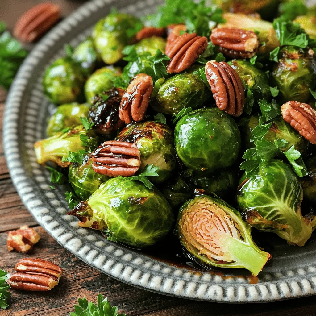 Für die Balsamico-Glasierten Rosenkohl benötigst du folgende Zutaten: - 450 g Rosenkohl, geputzt und halbiert - 3 Esslöffel Balsamico-Essig - 2 Esslöffel Honig - 2 Esslöffel Olivenöl - 1 Teelöffel Knoblauchpulver - Salz und Pfeffer nach Geschmack - 60 g geröstete Pekannüsse, grob gehackt (optional) - Frische Petersilie, gehackt zur Garnitur Diese Zutaten geben den Rosenkohl einen tollen Geschmack. Sie sind einfach zu finden und machen das Gericht lecker. Wenn du frischen Rosenkohl kaufst, achte auf folgende Punkte: - Wähle feste, grüne Köpfe ohne braune Flecken. - Die Blätter sollten eng anliegen und frisch aussehen. - Du kannst auch saisonalen Rosenkohl wählen. Er schmeckt am besten, wenn er frisch ist. Frische Zutaten machen jeden Biss besser. Achte darauf, dass die Aromen stark und klar sind. Um die Geschmäcker zu variieren, kannst du verschiedene Zutaten hinzufügen: - Füge Speckwürfel hinzu, um einen herzhaften Geschmack zu erzielen. - Füge geriebene Zitrone für eine frische Note hinzu. - Nutze verschiedene Nüsse wie Mandeln oder Walnüsse für zusätzlichen Crunch. Diese Optionen bringen Abwechslung in das Rezept. Experimentiere und finde deine perfekte Kombination. Wenn du mehr erfahren möchtest, schau dir die [Full Recipe] an! Zuerst reinigen Sie den Rosenkohl. Entfernen Sie die äußeren Blätter. Schneiden Sie die Röschen in zwei Hälften. So garen sie gleichmäßiger. Dies ist wichtig für die Textur. Geben Sie die halbierten Röschen in eine große Schüssel. Fügen Sie Olivenöl, Knoblauchpulver, Salz und Pfeffer hinzu. Rühren Sie alles gut um. Achten Sie darauf, dass alle Röschen gleichmäßig bedeckt sind. Heizen Sie Ihren Ofen auf 200 °C vor. Dies ist die perfekte Temperatur für das Rösten. Legen Sie die Röschen auf ein Backblech. Stellen Sie sicher, dass sie in einer einzigen Schicht liegen. So werden sie schön knusprig. Rösten Sie den Rosenkohl für 20 bis 25 Minuten. Wenden Sie die Röschen nach der Hälfte der Zeit. So bräunen sie gleichmäßig. Achten Sie darauf, dass sie zart und leicht karamellisiert sind. Während der Rosenkohl röstet, können Sie die Glasur machen. Nehmen Sie einen kleinen Topf. Geben Sie den Balsamico-Essig und den Honig hinein. Erhitzen Sie die Mischung bei mittlerer Temperatur. Rühren Sie gelegentlich um. Lassen Sie die Mischung 5 bis 7 Minuten köcheln. Sie sollte um die Hälfte reduziert und leicht dick sein. Nehmen Sie den Topf vom Herd. Jetzt ist die Glasur bereit für die Röschen. Wenn die Rosenkohlhälften fertig sind, nehmen Sie sie aus dem Ofen. Träufeln Sie die Balsamico-Glasur gleichmäßig über die Röschen. Rühren Sie vorsichtig, damit alle Röschen gut überzogen sind. Beim Kochen von Balsamico-glasiertem Rosenkohl gibt es einige Fehler, die leicht passieren können. - Zu viel Öl verwenden: Wenn Sie zu viel Olivenöl nutzen, wird der Rosenkohl fettig. - Zu wenig würzen: Salz und Pfeffer sind wichtig. Sie bringen den Geschmack richtig zur Geltung. - Rosenkohl überfüllen: Achten Sie darauf, dass die Stücke nicht übereinander liegen. So bräunen sie gleichmäßiger. Richtig gerösteter Rosenkohl hat einige klare Zeichen. - Farbe: Er sollte goldbraun und leicht karamellisiert sein. - Textur: Die Außenseite ist knusprig, während das Innere zart bleibt. - Geruch: Der Duft sollte angenehm süßlich und nussig sein. Um den Geschmack Ihres Balsamico-glasierten Rosenkohls anzupassen, gibt es viele Optionen. - Nüsse: Fügen Sie gehackte Pekannüsse oder Mandeln für Crunch hinzu. - Käse: Fügen Sie Parmesan oder Feta für einen herzhaften Geschmack hinzu. - Kräuter: Experimentieren Sie mit frischen Kräutern wie Thymian oder Rosmarin für zusätzliche Aromen. Für das vollständige Rezept, schauen Sie sich die [Full Recipe] an. {{image_4}} Wenn Sie eine herzhaftere Note mögen, fügen Sie Speck hinzu. Der Speck bringt einen tollen Geschmack. Er gibt auch einen gelungenen Kontrast zu den süßen Aromen der Glasur. Schneiden Sie den Speck in kleine Stücke und braten Sie ihn in der Pfanne knusprig. Mischen Sie ihn dann mit den Rosenkohl, bevor Sie sie in den Ofen geben. So wird jedes Stück noch schmackhafter. Für eine vegane Version der Glasur können Sie den Honig ersetzen. Verwenden Sie Ahornsirup oder Agavendicksaft. Beide geben eine süße Note, die gut mit Balsamico harmoniert. Diese Alternativen machen das Gericht nicht nur vegan, sondern auch lecker und gesund. Sie können auch etwas Senf für zusätzlichen Geschmack hinzufügen. Experimentieren Sie mit anderen Gemüsesorten. Karotten, Süßkartoffeln oder Blumenkohl passen hervorragend zu Rosenkohl. Diese Gemüsesorten sind bunt und sorgen für eine schöne Präsentation. Schneiden Sie sie in gleich große Stücke und rösten Sie sie gleichzeitig mit den Rosenkohl. Der Geschmack der Balsamico-Glasur wird alle Gemüsesorten umhüllen und vereinen. So erhalten Sie ein buntes und leckeres Gericht. Für das vollständige Rezept, schauen Sie sich die Anleitung an! Nach dem Kochen ist es wichtig, die Reste gut zu lagern. Lassen Sie die Balsamico-glasierten Rosenkohl zuerst auf Raumtemperatur abkühlen. Dann legen Sie sie in einen luftdichten Behälter. So bleiben sie frisch und lecker. Ich empfehle, die Reste innerhalb von zwei Tagen zu essen, um den besten Geschmack zu genießen. Wenn Sie die Reste wieder aufwärmen möchten, können Sie das in der Mikrowelle oder im Ofen tun. Für die Mikrowelle legen Sie die Rosenkohl in eine Schüssel und decken Sie sie ab. Erwärmen Sie sie in kurzen Intervallen von 30 Sekunden. Im Ofen heizen Sie ihn auf 180 °C vor und legen die Rosenkohl auf ein Backblech. Erwärmen Sie sie etwa 10 Minuten lang, bis sie heiß sind. Achten Sie darauf, sie nicht zu lange zu erhitzen, damit sie nicht trocken werden. Im Kühlschrank halten die Balsamico-glasierten Rosenkohl etwa drei bis fünf Tage. Stellen Sie sicher, dass der Behälter gut verschlossen ist. Wenn Sie die Rosenkohl länger aufbewahren möchten, können Sie sie auch einfrieren. Gefroren halten sie bis zu drei Monate. Denken Sie daran, sie gut zu verpacken, damit sie nicht gefrieren und an Geschmack verlieren. Die Zubereitung von Balsamico-Glasiertem Rosenkohl dauert etwa 35 Minuten. Davon sind 10 Minuten für die Vorbereitung und 25 Minuten für das Rösten im Ofen. Ja, Sie können Rosenkohl auch ohne Ofen zubereiten. Eine gute Methode ist das Dünsten. Schneiden Sie den Rosenkohl in Hälften und dünsten Sie ihn in einer Pfanne mit etwas Wasser und Olivenöl. Dies dauert etwa 10 bis 15 Minuten. Balsamico-Glasierter Rosenkohl passt gut zu vielen Gerichten. Hier sind einige Ideen: - Gegrilltes Hähnchen oder Fisch - Quinoa oder Reis - Nüsse für den Crunch - Ein frischer Salat als Beilage Probieren Sie diese Kombinationen aus, um das Beste aus Ihrem Gericht herauszuholen. Für das vollständige Rezept schauen Sie sich bitte [Full Recipe] an. Der Artikel behandelte die besten Zutaten für Balsamico-Glasierten Rosenkohl. Du hast erfahren, wie du frische Zutaten auswählst und welche optionalen Zutaten mehr Geschmack bringen. Ich gab eine einfache Schritt-für-Schritt-Anleitung zur Zubereitung. Der Abschnitt über Tipps half dir, häufige Fehler zu vermeiden und brachte dir Varianten. Außerdem besprachen wir, wie du Reste richtig lagerst. Nutze diese Tipps für deinen nächsten Kochabend und genieße das Ergebnis. Gut zubereiteter Rosenkohl wird deine Gäste begeistern!