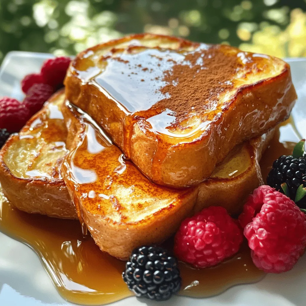 - 4 Scheiben dickes Brot (Challah oder Brioche) - 2 große Eier - 1 Tasse Milch (oder Mandelmilch) Die Hauptzutaten sind einfach und leicht zu finden. Ich bevorzuge dickes Brot wie Challah oder Brioche. Diese Brote halten die Mischung gut und geben einen tollen Geschmack. Die Eier sorgen für die perfekte Bindung, während die Milch dem Toast eine schöne Cremigkeit gibt. - 1 Teelöffel Vanilleextrakt - 1 Teelöffel gemahlener Zimt - 1 Esslöffel Zucker Jetzt kommen die aromatischen Zutaten ins Spiel. Vanilleextrakt bringt eine süße Note. Zimt gibt einen warmen, würzigen Geschmack. Zucker sorgt für eine angenehme Süße, die das Gericht abrundet. Diese Zutaten machen das French Toast besonders lecker. - 1 Esslöffel Butter - Ahornsirup - Frische Beeren für die Garnitur Für das Braten nutzen wir Butter. Sie gibt dem Toast eine goldene Farbe und einen feinen Geschmack. Ahornsirup ist der Klassiker zum Servieren. Es ist süß und passt perfekt. Frische Beeren sind eine tolle Garnitur. Sie bringen Frische und Farbe auf den Teller. Das macht das Gericht noch ansprechender. Für die vollständige Zubereitung schauen Sie sich das Rezept an: [Full Recipe]. Beginne mit dem Mischen der Eier, der Milch und der Gewürze. Nimm eine große Schüssel und füge zwei große Eier, eine Tasse Milch, einen Teelöffel Vanilleextrakt, einen Teelöffel Zimt und einen Esslöffel Zucker hinzu. Rühre alles gut um, bis die Mischung glatt ist. Achte darauf, dass die Konsistenz nicht zu dünn wird. Sie sollte dick genug sein, um das Brot gut zu umhüllen. Erhitze eine Pfanne bei mittlerer Hitze. Füge einen Esslöffel Butter hinzu und lasse sie schmelzen. Die Butter sollte schäumen, wenn sie heiß ist. Tauche jede Brotscheibe in die Eiermischung. Sorge dafür, dass beide Seiten gut bedeckt sind. Tauche sie jedoch nicht zu lange ein, um ein Durchweichen zu vermeiden. Lege die eingetauchten Brotscheiben in die heiße Pfanne. Brate sie etwa drei bis vier Minuten auf jeder Seite. Achte darauf, dass sie goldbraun und leicht knusprig werden. Kontrolliere die Garzeit, um sicherzustellen, dass sie gleichmäßig bräunen. Wenn sie fertig sind, lege sie auf einen Servierteller und halte sie warm, während du den Rest brätst. Wählen Sie das richtige Brot für Ihren French Toast. Unterschiedliche Brotsorten bringen verschiedene Geschmäcker. Brioche hat eine weiche, süße Textur. Challah ist leicht süß, aber auch sehr fluffig. Beide sind ideal für einen leckeren French Toast. Achten Sie darauf, dicke Scheiben zu schneiden. So bleibt der Toast saftig und lecker. Sie können die Mischung für French Toast anpassen. Fügen Sie mehr Zimt für einen intensiveren Geschmack hinzu. Eine Prise Muskatnuss kann die Aromen gut ergänzen. Experimentieren Sie auch mit Zucker. Verwenden Sie braunen Zucker für einen reicheren Geschmack. Diese Anpassungen machen Ihr Gericht noch spannender. Die Präsentation ist wichtig beim Servieren. Garnieren Sie Ihren French Toast mit frischen Beeren. Diese bringen Farbe und Frische. Auch Puderzucker macht sich gut darauf. Servieren Sie den Toast warm. So bleibt er lecker und knusprig. Die perfekte Temperatur ist entscheidend für das Geschmackserlebnis. {{image_4}} Eine süße Note macht den French Toast noch besser. Du kannst Schokoladenstückchen oder Nüsse in die Mischung geben. Diese Zutaten schmelzen beim Braten und sorgen für einen tollen Geschmack. Auch frische Früchte sind eine gute Wahl. Du kannst Bananen, Äpfel oder Beeren verwenden. Diese geben dem Gericht Frische und Farbe. Für eine herzhafte Variante kannst du Speck oder Käse hinzufügen. Beides passt gut zu dem süßen Brot. Du kannst auch herzhafteres Brot wie Sauerteig verwenden. Das bringt mehr Geschmack und Textur in dein Gericht. So wird der French Toast zu einer herzhaften Mahlzeit. In vielen Kulturen gibt es eigene Varianten von French Toast. In Spanien heißt es "Torrijas" und wird oft mit Wein zubereitet. In Asien gibt es eine salzige Version, die mit Sojasauce gewürzt ist. Diese Kombination aus süß und salzig macht das Gericht besonders aufregend. Du kannst kreativ sein und verschiedene Zutaten ausprobieren, um deinen eigenen Stil zu finden. Mit diesen Variationen kannst du dein French Toast immer wieder neu erfinden. Probiere die Ideen aus und finde deinen Favoriten! Um das Rezept für klassisches French Toast zu entdecken, schau dir die [Full Recipe] an. Wenn du French Toast übrig hast, lagere ihn richtig. Lasse ihn zuerst abkühlen. Wickele die Scheiben in Frischhaltefolie oder lege sie in einen luftdichten Behälter. So bleibt er frisch. Im Kühlschrank hält er sich etwa 3 bis 4 Tage. Wenn du ihn länger aufbewahren möchtest, friere ihn ein. Lege die Scheiben in einen Gefrierbeutel. Achte darauf, die Luft herauszudrücken. So bleibt er bis zu 2 Monate haltbar. Zum Aufwärmen gibt es einige gute Methoden. Die beste ist die Pfanne. Erhitze sie bei mittlerer Hitze. Lege die Scheiben hinein und brate sie kurz an, bis sie warm sind. Eine andere Methode ist der Toaster. Setze die Scheiben einfach in den Toaster. Achte darauf, dass sie nicht zu lange drin sind. So vermeidest du matschigen Toast. Es gibt viele Ideen, um Reste zu verwenden. Du kannst einen Auflauf machen. Schneide die Brotscheiben in Stücke und mische sie mit Eiern und Milch. Backe alles im Ofen für einen leckeren Brunch. Eine weitere Idee ist, French Toast in einen Smoothie zu geben. Das gibt deinem Getränk eine süße Note. Sei kreativ und nutze die Reste auf verschiedene Arten! French Toast bleibt im Kühlschrank etwa 3 bis 4 Tage frisch. Du solltest ihn in einem luftdichten Behälter aufbewahren. So bleibt er weich und lecker. Wenn du ihn länger aufbewahren möchtest, friere ihn ein. Im Gefrierschrank hält er bis zu 2 Monate. Wenn du ihn aufwärmst, achte darauf, dass er gut durchwärmt ist. Ja, du kannst French Toast im Voraus zubereiten. Das spart Zeit am Morgen. Bereite die Eiermischung am Abend vorher vor und bewahre sie im Kühlschrank auf. Tauche das Brot am nächsten Morgen einfach ein und brate es. Du kannst auch fertige Toasts für später aufbewahren. Erwärme sie in der Pfanne oder im Ofen. Für French Toast eignen sich dicke Brotscheiben am besten. Hier sind einige gute Optionen: - Challah: Weich und süß. - Brioche: Reichhaltig und buttrig. - Sauerteig: Für einen herzhaften Geschmack. - Weißbrot: Einfach und leicht erhältlich. Jede Brotsorte gibt dem Toast einen anderen Geschmack. Experimentiere, um deinen Favoriten zu finden! Um matschigen French Toast zu vermeiden, tauche das Brot kurz in die Eiermischung. Lass es nicht zu lange darin. Achte darauf, dass die Pfanne heiß genug ist, bevor du das Brot hineinlegst. Brate es goldbraun und knusprig. Wenn du frisches Brot verwendest, wird das Ergebnis noch besser. Der Artikel hat gezeigt, was du für das beste French Toast benötigst. Wir haben die Hauptzutaten besprochen und auch viele Tipps gegeben. Es gibt viele Wege, dein Rezept zu variieren. Denke daran, das richtige Brot zu wählen und die Mischung gut zu kontrollieren. Deine Kreativität kann das French Toast noch besser machen. Mit diesen Ideen wirst du sicher das perfekte Gericht zubereiten. Prost auf köstliche Mahlzeiten!