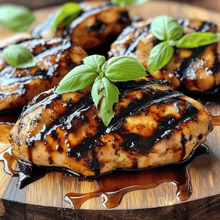 - 4 Hähnchenbrustfilets, ohne Haut und Knochen - 120 ml Balsamicoessig - 60 ml Honig Die Hauptzutaten sind einfach. Hähnchenbrustfilets sind mager und leicht. Sie nehmen den Geschmack gut auf. Balsamicoessig gibt der Glasur eine tiefe, süß-saure Note. Honig fügt Süße hinzu und sorgt für eine schöne Karamellisierung. - 30 ml Olivenöl - 3 Knoblauchzehen, fein gehackt - 1 Teelöffel getrockneter Thymian Olivenöl hilft beim Grillen und verleiht Geschmack. Knoblauch gibt ein tolles Aroma ab. Thymian bringt eine frische, kräuterige Note in das Gericht. Diese Zutaten sorgen für ein rundes Geschmacksprofil. - Salz und Pfeffer - Frische Basilikumblätter Salz und Pfeffer sind wichtig für die Würze. Frische Basilikumblätter machen das Gericht schön und aromatisch. Sie sorgen für einen frischen Touch und sehen toll aus. Für das vollständige Rezept, schau dir die [Full Recipe] an. Um die Balsamico-Glasur zuzubereiten, vermengen Sie zuerst den Balsamicoessig und den Honig in einem kleinen Topf. Stellen Sie den Topf auf mittlere Hitze und rühren Sie die Mischung gelegentlich um. Sobald sie köchelt, reduzieren Sie die Hitze. Lassen Sie die Mischung etwa 5 bis 7 Minuten köcheln, bis sie leicht eingedickt ist. Überprüfen Sie die Konsistenz, indem Sie einen Löffel hineinstecken. Die Glasur sollte dick genug sein, um am Löffel zu haften. Für die Marinade mischen Sie in einer Schüssel das Olivenöl, den gehackten Knoblauch, den getrockneten Thymian, Salz und Pfeffer. Nehmen Sie die Hähnchenbrustfilets und reiben Sie jedes Stück gut mit der Marinade ein. Achten Sie darauf, dass alle Seiten gleichmäßig bedeckt sind. Lassen Sie das Hähnchen für mindestens 15 Minuten marinieren, damit die Aromen einziehen. Heizen Sie Ihren Grill oder eine Grillpfanne auf mittelhohe Temperatur vor. Legen Sie die marinierten Hähnchenbrustfilets auf den Grill. Grillen Sie sie etwa 6 bis 7 Minuten auf jeder Seite. Die Innentemperatur sollte 75 °C erreichen, damit das Hähnchen durchgegart ist. In den letzten Minuten des Grillens pinseln Sie die Balsamico-Glasur über die Hähnchenbrüste. Dies sorgt für eine köstliche Karamellisierung. Nach dem Grillen lassen Sie das Hähnchen einige Minuten ruhen, bevor Sie es servieren. Um dein Hähnchen perfekt zu grillen, ist die Innentemperatur der Schlüssel. Du solltest sicherstellen, dass die Innentemperatur des Hähnchens 75°C erreicht. Dies macht das Fleisch sicher zu essen und sorgt für Saftigkeit. Ein Fleischthermometer ist hier sehr nützlich. Stecke es in die dickste Stelle des Hähnchens, um die genaue Temperatur zu messen. Die Karamellisierung der Glasur gibt deinem Hähnchen eine schöne Farbe und einen tollen Geschmack. In den letzten Minuten des Grillens bestreiche die Hähnchenbrust mit der Balsamico-Glasur. Lass die Glasur leicht köcheln, damit sie schön dick wird. Achte darauf, nicht zu viel zu glasieren, da dies zu einer Verbrennung führen kann. Für die Präsentation kannst du das Hähnchen auf einem großen Teller anrichten. Garniere es mit frischen Basilikumblättern. Ein paar geröstete Kirschtomaten bringen Farbe auf den Teller. Du kannst auch etwas von der Balsamico-Glasur darüberträufeln. Bei den Beilagen sind frische Salate immer eine gute Wahl. Sie bringen Frische und knusprige Texturen. Auch Reis oder geröstete Gemüse passen gut dazu. Denke daran, dass die Beilagen den Geschmack des Hähnchens ergänzen sollten. Es gibt viele Grillmethoden. Gasgrills bieten eine einfache Temperaturkontrolle. Holzkohlegrills geben ein rauchiges Aroma. Heißes Grillen kann das Hähnchen schnell garen, aber es kann auch austrocknen. Wähle die Methode, die dir am besten gefällt. Um die Saftigkeit des Hähnchens zu bewahren, mariniere es lange genug. Eine Stunde ist gut, aber du kannst es auch über Nacht im Kühlschrank lassen. Dies gibt dem Hähnchen Zeit, die Aromen aufzunehmen. Vermeide es, das Hähnchen ständig zu wenden. Lass es in Ruhe, damit es ordentlich bräunt. {{image_4}} Wenn du nach neuen Geschmäckern suchst, probiere eine Honig-Senf-Glasur. Sie gibt dem Hähnchen eine süßliche Note mit einem würzigen Kick. Mische einfach Honig, Senf und etwas Essig. Du kannst auch fruchtige Varianten nutzen, wie Himbeere oder Orange. Diese bringen eine frische Fruchtigkeit, die wunderbar mit dem Hähnchen harmoniert. Um das Gericht noch interessanter zu machen, kannst du Gemüse marinieren. Zucchini, Paprika oder Spargel sind tolle Optionen. Sie nehmen die Aromen auf und passen gut zum Hähnchen. Eine Käsekruste auf dem Hähnchen ist ebenfalls lecker. Streue etwas geriebenen Käse in den letzten Minuten des Grillens darauf. Der Käse wird schön schmelzen und das Gericht verfeinern. Die Wahl der Beilagen kann das Essen komplett verändern. Reis oder Kartoffeln sind einfache, aber köstliche Optionen. Sie nehmen die Aromen der Balsamico-Glasur gut auf. Frische Salate sind ebenfalls eine tolle Ergänzung. Sie bringen Knackigkeit und Farbe auf den Teller. Probiere einen einfachen grünen Salat oder einen Tomatensalat. Diese Beilagen machen dein Gericht noch schmackhafter und bunter. Balsamico-glänzendes Hähnchen ist lecker, und du möchtest es frisch halten. Du kannst die Reste im Kühlschrank aufbewahren. Stelle sicher, dass du die Hähnchenbrust in einem luftdichten Behälter lagerst. So bleibt das Fleisch saftig und die Glasur frisch. Wenn du mehr Zeit hast, kannst du die Reste auch einfrieren. Dies ist eine großartige Option, wenn du die Portionen für später aufbewahren möchtest. Wie lange sind die Reste haltbar? Im Kühlschrank bleiben die Reste etwa drei bis vier Tage frisch. Achte darauf, sie rechtzeitig zu verzehren. Wenn du die Reste aufwärmen möchtest, nutze den Ofen oder die Mikrowelle. Stelle sicher, dass das Hähnchen gleichmäßig erhitzt wird. So bleibt es zart und lecker. Möchtest du die Balsamico-Glasur einfrieren? Das ist einfach! Verwende dafür kleine, geeignete Gefäße oder Eiswürfelschalen. So kannst du die Glasur in Portionen aufteilen. Nach dem Auftauen kannst du die Glasur in einer Pfanne leicht erwärmen. So erhält sie ihre schöne Konsistenz zurück. Du kannst die Glasur dann über frisch gegrilltes Hähnchen oder Gemüse geben. Das bringt den Geschmack zurück und macht dein Gericht besonders lecker. Um das Hähnchen richtig zu grillen, planen Sie etwa 6-7 Minuten pro Seite ein. Stellen Sie sicher, dass die Innentemperatur 75°C erreicht. So bleibt das Hähnchen saftig und gut durchgegart. Nutzen Sie ein Fleischthermometer, um die Temperatur zu überprüfen. Wenn das Hähnchen fertig ist, nehmen Sie es vom Grill und lassen Sie es einige Minuten ruhen. So verteilt sich der Saft gleichmäßig. Ja, Sie können die Marinade im Voraus zubereiten. Stellen Sie sicher, dass Sie sie in einem luftdichten Behälter im Kühlschrank aufbewahren. Sie bleibt bis zu drei Tage frisch. Dies spart Zeit, wenn Sie das Balsamic Glazed Chicken Breasts zubereiten möchten. Denken Sie daran, die Marinade gut zu schütteln oder umzurühren, bevor Sie das Hähnchen damit einreiben. Beliebte Beilagen sind: - Gegrilltes Gemüse wie Zucchini und Paprika - Ein frischer grüner Salat mit Vinaigrette - Reis oder Quinoa für eine sättigende Option - Geröstete Kartoffeln für zusätzliche Knusprigkeit Diese Beilagen ergänzen den süßen und herzhaften Geschmack des Balsamic Glazed Chicken Breasts perfekt. Sie bringen Farbe und Textur auf den Teller. In diesem Artikel haben wir die Zutaten für Balsamico-glasiertes Hähnchen besprochen. Wir haben die Hauptzutaten, Gewürze, und Garnierungen durchgenommen. Dann gab ich eine Schritt-für-Schritt-Anleitung zur Zubereitung. Ich teilte Tipps für perfekte Grill-Ergebnisse und Variationen, die du ausprobieren kannst. Wenn du diese einfachen Schritte befolgst, wird dein Gericht köstlich schmecken. Mit etwas Übung wirst du bald ein Grillprofi sein. Mach dich bereit, deine Gäste zu beeindrucken!