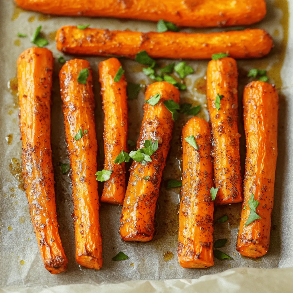 Für einfache geröstete Karotten brauchst du nur einige frische Zutaten. Hier ist, was du benötigst: - 450 g Karotten, geschält und in Stifte geschnitten - 2 Esslöffel Olivenöl - 1 Esslöffel brauner Zucker Diese Zutaten machen die Karotten süß und zart. Karotten sind auch sehr gesund und voller Vitamine. Die Gewürze bringen den Geschmack zum Leben. Hier sind die wichtigsten: - 1 Teelöffel geräuchertes Paprikapulver - 1 Teelöffel gemahlener Kreuzkümmel - ½ Teelöffel Cayennepfeffer (nach Geschmack anpassen) - Salz und Pfeffer nach Geschmack Das geräucherte Paprikapulver gibt den Karotten ein leicht rauchiges Aroma. Der Kreuzkümmel fügt Wärme hinzu, während Cayennepfeffer etwas Schärfe bringt. Um die Karotten noch besser zu machen, kannst du sie garnieren. Hier sind einige Ideen: - Frische Petersilie, gehackt Die Petersilie sorgt für einen frischen Farbklecks und zusätzlichen Geschmack. Sie macht das Gericht schöner und einladender. Für das vollständige Rezept kannst du die Anleitung für süß & würzig geröstete Karotten anschauen. Zuerst müssen Sie die Karotten vorbereiten. Nehmen Sie 450 g frische Karotten. Schälen Sie sie gründlich. Schneiden Sie sie dann in gleichmäßige Stifte. Das sorgt dafür, dass sie gleichmäßig garen. Legen Sie die geschnittenen Karotten in eine große Schüssel. Jetzt kommt der spannende Teil: die Gewürzmischung. Sie benötigen 2 Esslöffel Olivenöl. Geben Sie das Olivenöl zu den Karotten in die Schüssel. Fügen Sie 1 Esslöffel braunen Zucker hinzu. Dann kommen 1 Teelöffel geräuchertes Paprikapulver und 1 Teelöffel gemahlener Kreuzkümmel dazu. Für etwas Schärfe können Sie ½ Teelöffel Cayennepfeffer hinzufügen. Vergessen Sie nicht, mit Salz und Pfeffer zu würzen. Mischen Sie alles gut, bis die Karotten gleichmäßig bedeckt sind. Heizen Sie Ihren Ofen auf 220°C vor. Nehmen Sie ein Backblech und legen Sie es mit Backpapier aus. Verteilen Sie die gewürzten Karotten in einer einzigen Schicht auf dem Blech. Rösten Sie die Karotten im Ofen für 20-25 Minuten. Wenden Sie sie zur Halbzeit, damit sie gleichmäßig garen. Wenn die Karotten zart sind und goldbraun aussehen, sind sie fertig. Nehmen Sie sie aus dem Ofen und lassen Sie sie kurz abkühlen. Garnieren Sie sie dann mit frisch gehackter Petersilie. Diese einfache Methode macht das Gericht perfekt für jeden Anlass. Für das vollständige Rezept schauen Sie sich die Full Recipe an. Die richtige Temperatur ist wichtig. Ich empfehle, den Ofen auf 220°C vorzuheizen. Bei dieser Hitze rösten die Karotten schnell und werden schön caramelisiert. Rösten Sie die Karotten für 20-25 Minuten. Wenden Sie die Karotten einmal in der Mitte. So werden sie gleichmäßig zart und goldbraun. Es gibt viele Wege, um geröstete Karotten spannend zu machen. Fügen Sie verschiedene Gewürze hinzu, um den Geschmack zu ändern. Zum Beispiel können Sie Thymian oder Rosmarin verwenden. Für einen süßeren Geschmack können Sie Honig oder Ahornsirup anstelle von braunem Zucker nehmen. Sie können auch andere Gemüsesorten wie Pastinaken oder Zucchini mitrösten. Ein häufiger Fehler ist, die Karotten nicht gleichmäßig zu schneiden. Versuchen Sie, die Karotten in gleich große Stücke zu schneiden. So garen sie gleichmäßig. Achten Sie darauf, dass die Karotten nicht zu dicht auf dem Blech liegen. Lassen Sie etwas Platz zwischen den Karotten, damit sie richtig rösten können. Wenn Sie diese Tipps beachten, gelingen Ihre gerösteten Karotten perfekt. Für das vollständige Rezept, schauen Sie sich die Full Recipe an. {{image_4}} Rösten ist nicht nur für Karotten geeignet. Viele Gemüsesorten schmecken toll, wenn man sie röstet. Du kannst zum Beispiel Kartoffeln, Zucchini oder Blumenkohl verwenden. Auch Rosenkohl wird beim Rösten zart und knusprig. Jedes Gemüse hat seinen eigenen Geschmack. Experimentiere mit verschiedenen Sorten, um neue Aromen zu entdecken. Die Gewürze machen das Gericht spannend. Du kannst die gerösteten Karotten mit anderen Gewürzen aufpeppen. Probiere Thymian, Oregano oder sogar Zimt. Diese Gewürze bringen einen neuen Geschmack. Für eine asiatische Note kannst du Ingwer und Sojasauce hinzufügen. Sei kreativ und finde deine Lieblingskombination. Geröstete Karotten passen perfekt zu vielen Gerichten. Du kannst sie als Beilage zu Fleisch oder Fisch servieren. Sie schmecken auch gut in einem Salat. Kombiniere sie mit Quinoa oder Reis für ein gesundes Gericht. Du kannst sogar geröstete Karotten auf einem Sandwich verwenden. So hast du viele Möglichkeiten, sie zu genießen. Wenn Sie Karotten übrig haben, lassen Sie sie zuerst abkühlen. Legen Sie sie dann in einen luftdichten Behälter. So bleiben sie frisch. Sie können diese Karotten bis zu vier Tage im Kühlschrank aufbewahren. Achten Sie darauf, dass der Behälter gut verschlossen ist, um Gerüche zu vermeiden. Um die Karotten wieder warm zu machen, heizen Sie Ihren Ofen auf 180°C vor. Legen Sie die Karotten auf ein Blech und rösten Sie sie für 10 Minuten. Sie können auch die Mikrowelle nutzen. Erwärmen Sie die Karotten dort in kurzen Intervallen von 30 Sekunden. Rühren Sie sie zwischendurch um. Servieren Sie die Karotten mit frischer Petersilie für mehr Farbe. Geröstete Karotten halten sich im Kühlschrank für etwa vier Tage. Achten Sie darauf, sie in einem luftdichten Behälter zu lagern. Wenn Sie sie länger aufbewahren möchten, können Sie sie einfrieren. Legen Sie die Karotten in einen gefrierfesten Beutel und drücken Sie die Luft heraus. So bleiben sie bis zu drei Monate frisch. Das macht es einfach, köstliche Karotten jederzeit zu genießen! Ich empfehle, die Karotten 20 bis 25 Minuten bei 220°C zu rösten. Diese Zeit gibt den Karotten die perfekte Textur. Sie sollten weich und leicht karamellisiert sein. Vergessen Sie nicht, die Karotten zur Hälfte der Zeit zu wenden. So werden sie gleichmäßig gar und bekommen eine schöne Farbe. Ja, Sie können gefrorene Karotten verwenden, aber die Textur wird anders sein. Gefrorene Karotten sind oft weicher nach dem Rösten. Wenn Sie gefrorene Karotten verwenden, rösten Sie sie etwas länger. Achten Sie darauf, sie gut abzutropfen, um übermäßige Feuchtigkeit zu vermeiden. So wird das Rösten besser. Geröstete Karotten passen gut zu vielen Gerichten. Sie sind eine tolle Beilage zu Fleischgerichten wie Hähnchen oder Rindfleisch. Auch zu vegetarischen Gerichten sind sie ideal. Sie können sie mit Quinoa oder Couscous servieren. Eine frische Vinaigrette dazu macht das Gericht noch besser. Für mehr Ideen empfehle ich, den [Full Recipe] zu schauen. Geröstete Karotten sind einfach zuzubereiten und bieten viele Variationen. Wir haben die wichtigsten Zutaten, Gewürze und Garnierungen besprochen. Die Schritt-für-Schritt-Anleitung zeigt dir, wie du die Karotten perfekt vorbereitest und röstest. Ich habe auch Tipps gegeben, um häufige Fehler zu vermeiden. Wenn du neue Gemüsesorten und Gewürzkombinationen ausprobierst, wird es nie langweilig. Denke daran, übrig gebliebene Karotten richtig zu lagern. Am Ende hast du ein leckeres Gericht, das gut schmeckt und einfach zuzubereiten ist. Probier es aus!