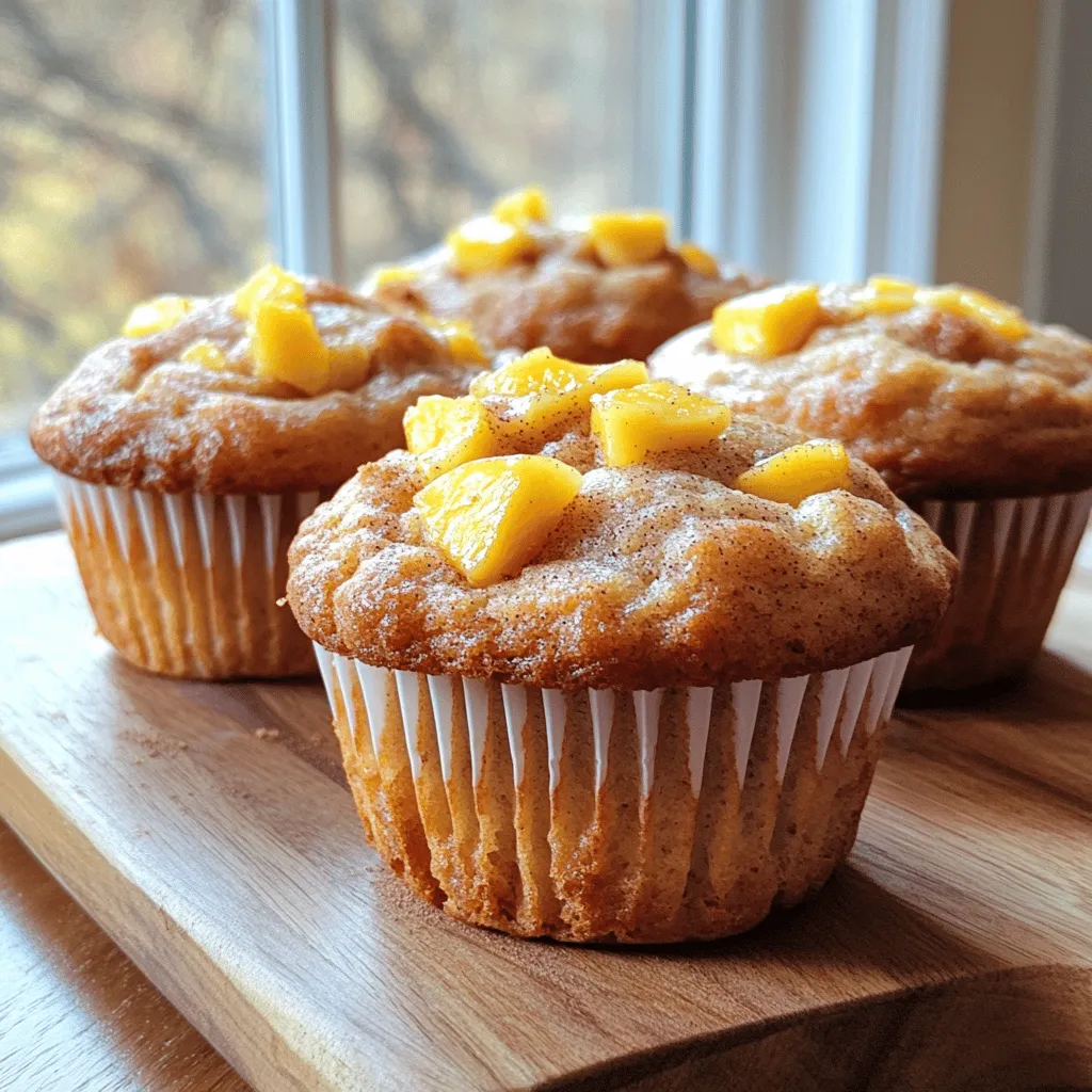 Die Hauptzutaten sind einfach und leicht zu finden. Du brauchst: - 2 Tassen Weizenmehl - 1 Tasse Kristallzucker - 1 Esslöffel Backpulver - 1/2 Teelöffel Natron - 1/2 Teelöffel Salz - 1/2 Tasse ungesalzene Butter, geschmolzen - 1 Tasse Buttermilch (oder Milch mit 1 Esslöffel Essig) - 2 große Eier - 2 Tassen frische Pfirsiche, geschält und gewürfelt - 1 Teelöffel Vanilleextrakt Diese Zutaten bilden die Basis für die saftigen Muffins. Die Mischung von Mehl, Zucker und Backpulver gibt den Muffins Struktur und Süße. Die frischen Pfirsiche bringen eine leckere Fruchtigkeit hinein. Manchmal möchte ich den Geschmack verbessern. Hier sind einige optionale Zutaten: - 1 Teelöffel Zimt (für mehr Aroma) - 1/2 Tasse gehackte Walnüsse oder Pekannüsse (für einen knackigen Biss) Diese Zutaten verleihen den Muffins eine besondere Note. Zimt bringt Wärme, während Nüsse eine schöne Textur hinzufügen. Die Nährstoffe in diesen Muffins sind wichtig. Ein Muffin hat etwa: - Kalorien: 200 - Fett: 8 g - Kohlenhydrate: 30 g - Eiweiß: 3 g Diese Werte können je nach Zutaten variieren. Es ist immer gut, auf die Portionen zu achten. Die Muffins sind perfekt als Snack oder Frühstück. Sie sind lecker und befriedigend. Wenn du mehr über die Nährstoffe wissen möchtest, schau dir das [Full Recipe] an. Zuerst heizen Sie Ihren Ofen auf 175°C vor. Das ist wichtig, damit die Muffins gleichmäßig backen. Nehmen Sie ein Muffinblech mit 12 Mulden. Legen Sie Papierförmchen rein oder fetten Sie die Mulden mit einer Antihaft-Sprühbeschichtung ein. Diese Schritte helfen, dass die Muffins nicht kleben bleiben. In einer großen Schüssel mischen Sie zwei Tassen Weizenmehl, eine Tasse Kristallzucker, einen Esslöffel Backpulver, einen halben Teelöffel Natron und einen halben Teelöffel Salz. Rühren Sie alles gut um, bis die Mischung gleichmäßig aussieht. In einer separaten Schüssel kombinieren Sie eine halbe Tasse geschmolzene Butter, eine Tasse Buttermilch, zwei große Eier und einen Teelöffel Vanilleextrakt. Rühren Sie, bis die Mischung glatt ist. Gießen Sie die feuchten Zutaten in die trockenen Zutaten. Falten Sie alles vorsichtig zusammen, bis es gerade so vermischt ist. Achten Sie darauf, den Teig nicht zu übermixen. Ein paar Klumpen sind in Ordnung. Jetzt heben Sie vorsichtig zwei Tassen gewürfelte Pfirsiche und eventuell eine halbe Tasse gehackte Nüsse unter. Diese geben den Muffins den besonderen Geschmack. Füllen Sie den Teig gleichmäßig in die Muffinmulden, etwa zu zwei Dritteln voll. Wenn Sie möchten, streuen Sie eine Prise Zimt auf die Muffins. Backen Sie die Muffins 18 bis 20 Minuten lang. Prüfen Sie mit einem Zahnstocher, ob sie fertig sind. Wenn der Zahnstocher sauber herauskommt, sind sie perfekt. Lassen Sie die Muffins fünf Minuten in der Form abkühlen. Danach legen Sie sie auf ein Drahtgitter. So kühlen sie vollständig ab. Für mehr Genuss servieren Sie die Muffins warm oder bei Raumtemperatur. Probieren Sie, etwas Honig oder Puderzucker darüber zu geben! Das Rezept ist einfach und macht Freude beim Backen. Für die vollständige Anleitung schauen Sie sich das Full Recipe an. Für perfekte Muffins ist das Mischen des Teigs wichtig. Beginne mit den trockenen Zutaten. Vermenge das Weizenmehl, Zucker, Backpulver, Natron und Salz gut. Verwende einen Schneebesen oder einen Löffel. So sorgst du dafür, dass alles gleichmäßig verteilt ist. Dann mische die feuchten Zutaten in einer anderen Schüssel. Diese Mischung enthält geschmolzene Butter, Buttermilch, Eier und Vanilleextrakt. Gieße die feuchten Zutaten in die trockenen. Falten ist der Schlüssel! Verwende einen Spatel und mische nur, bis alles feucht ist. Ein paar Klumpen sind okay. Übermixen führt zu dichten Muffins. Die richtige Backtechnik macht den Unterschied. Heize deinen Ofen auf 175°C vor. Das sorgt für gleichmäßiges Backen. Verwende ein Muffinblech mit Papierförmchen oder sprühe es ein. So kleben die Muffins nicht fest. Fülle die Mulden bis zu zwei Drittel. Lass genug Platz, damit sie aufgehen können. Backe die Muffins für 18 bis 20 Minuten. Überprüfe sie mit einem Zahnstocher. Wenn er sauber herauskommt, sind sie fertig. Lass sie fünf Minuten in der Form abkühlen. Danach auf ein Drahtgitter legen, damit sie vollständig abkühlen. Um den Geschmack der Muffins zu verbessern, gibt es viele Wege. Zimt ist eine einfache Wahl. Ein Teelöffel kann viel bringen. Du kannst auch Nüsse hinzufügen. Walnüsse oder Pekannüsse geben einen schönen Crunch. Frische Pfirsiche sind wichtig. Sie bringen Saft und Süße. Du kannst auch Honig oder Ahornsirup darüber träufeln. Das gibt eine extra süße Note. Experimentiere mit Zutaten, um deinen eigenen Twist zu finden. Schau dir den Full Recipe für mehr Details an. {{image_4}} Wenn Sie Pfirsiche nicht mögen, tauschen Sie sie aus. Äpfel, Birnen oder Beeren sind großartige Alternativen. Verwenden Sie 2 Tassen der neuen Frucht, gewürfelt oder zerdrückt. Diese Früchte bringen ihren eigenen Geschmack und Feuchtigkeit. Experimentieren Sie mit verschiedenen Früchten für neue Geschmäcker. Für glutenfreie Pfirsich Muffins ersetzen Sie das Weizenmehl. Verwenden Sie stattdessen eine glutenfreie Mehlmischung. Achten Sie darauf, dass die Mischung Xanthan enthält. Dies hilft, die Muffins gut zusammenzuhalten. Halten Sie sich an das gleiche Rezept, um die besten Ergebnisse zu erzielen. Wenn Sie eine vegane Version machen möchten, ersetzen Sie die Eier. Verwenden Sie stattdessen 1/4 Tasse Apfelmus oder 1 Banane. Für die Butter können Sie pflanzliches Öl oder Margarine nutzen. Auch die Buttermilch lässt sich ersetzen. Vermischen Sie einfach Pflanzenmilch mit einem Esslöffel Essig. Diese einfachen Anpassungen machen Ihre Muffins lecker und vegan. Für das vollständige Rezept schauen Sie sich das [Full Recipe] an. Um die Muffins frisch zu halten, lege sie in einen luftdichten Behälter. Du kannst sie auch in Frischhaltefolie wickeln. So bleiben die Muffins weich und saftig. Lagere sie an einem kühlen, trockenen Ort. Vermeide direkte Sonneneinstrahlung, da dies die Muffins austrocknen kann. Wenn du die Muffins richtig lagerst, bleiben sie etwa 3 bis 5 Tage frisch. Nach dieser Zeit können sie trocken werden. Du kannst die Muffins auch einfrieren, um ihre Frische zu verlängern. Gefrorene Muffins halten bis zu 3 Monate. Um die Muffins wieder aufzuwärmen, lege sie einfach für 10 bis 15 Sekunden in die Mikrowelle. Du kannst auch den Ofen verwenden. Heize ihn auf 175°C (350°F) vor und backe die Muffins für 5 bis 10 Minuten. So werden sie warm und lecker. Für den besten Geschmack genieße sie frisch. Du wirst den Unterschied lieben! Um den Zuckergehalt in diesen Pfirsich Muffins zu senken, können Sie verschiedene Tricks nutzen. Erstens, verwenden Sie weniger Kristallzucker. Reduzieren Sie ihn einfach um ein Drittel. Zweitens, fügen Sie mehr Pfirsiche hinzu. Diese bringen natürliche Süße mit. Drittens, probieren Sie Alternativen wie Honig oder Ahornsirup. Diese können den Zucker ersetzen. Achten Sie darauf, die Flüssigkeit anzupassen, wenn Sie diese Optionen nutzen. Ja, gefrorene Pfirsiche sind eine gute Option. Sie sind oft reif geerntet und gut im Geschmack. Lassen Sie die gefrorenen Pfirsiche zuerst auftauen und gut abtropfen. So vermeiden Sie zu viel Flüssigkeit im Teig. Schneiden Sie sie in kleine Stücke, genau wie frische Pfirsiche. Die Muffins werden trotzdem lecker. Um zu prüfen, ob die Muffins fertig sind, verwenden Sie einen Zahnstocher. Stecken Sie ihn in die Mitte eines Muffins. Wenn der Zahnstocher sauber herauskommt, sind die Muffins fertig. Falls er noch Teig hat, backen Sie sie ein paar Minuten länger. Achten Sie darauf, die Muffins nicht zu lange zu backen, sonst werden sie trocken. Die Zutaten für die Easy Peach Muffins sind einfach zu finden. In der Schritt-für-Schritt-Anleitung habe ich erklärt, wie man sie zubereitet. Die Tipps und Tricks helfen dir, perfekte Muffins zu backen. Außerdem kannst du verschiedene Variationen ausprobieren, um den Geschmack zu ändern. Denk daran, wie du die Muffins richtig lagerst, damit sie frisch bleiben. Folge diesen einfachen Schritten, und du wirst leckere Pfirsich Muffins genießen. Jetzt ist es an der Zeit, loszulegen und deine Freunde zu beeindrucken!