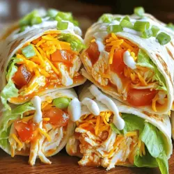 - 2 Tassen gegartes, zerrissenes Hühnchen - 1/2 Tasse Buffalo-Sauce - 4 große Weizentortillas Für die Hauptzutaten sind die Basis und der Geschmack wichtig. Das zerrissene Hühnchen bringt Textur. Die Buffalo-Sauce macht es würzig und scharf. Die Weizentortillas halten alles zusammen und machen den Wrap einfach zu essen. - 1 Tasse geriebenen Kopfsalat - 1/2 Tasse gewürfelte Tomaten - 1/2 Tasse geriebenen Cheddar-Käse Frische Zutaten bringen Farbe und Knusprigkeit. Der Kopfsalat gibt ein schönes Crunch-Gefühl. Tomaten bringen Süße und Saftigkeit. Cheddar-Käse sorgt für einen tollen Geschmack und schmilzt leicht im Wrap. - 1/4 Tasse Ranch-Dressing oder Blauschimmelkäse-Dressing - 1/4 Tasse geschnittene Frühlingszwiebeln - Salz und Pfeffer nach Geschmack Die Gewürze und Dressings runden den Geschmack ab. Ranch-Dressing oder Blauschimmelkäse-Dressing fügt Cremigkeit hinzu. Frühlingszwiebeln bringen frischen Geschmack. Vergiss nicht, mit Salz und Pfeffer zu würzen, um alles perfekt zu machen. Wenn du mehr über die Zubereitung erfahren möchtest, schau dir das Full Recipe an! Zuerst mischt du das zerrissene Hühnchen mit der Buffalo-Sauce. Es ist wichtig, dass das Hühnchen gut beschichtet ist. Du kannst die Menge der Sauce nach deinem Geschmack anpassen. Wenn du es schärfer magst, füge mehr Sauce hinzu. Möchtest du es milder? Dann benutze weniger. Nimm eine Tortilla und lege sie flach auf eine saubere Fläche. In die Mitte gibst du etwa 1/4 Tasse der Buffalo-Hühnchen-Mischung. Jetzt kommt der Spaß! Belege das Hühnchen mit frischem Kopfsalat, gewürfelten Tomaten und geriebenem Cheddar-Käse. Ein wenig Ranch-Dressing macht es noch besser. Vergiss nicht, etwas Salz und Pfeffer hinzuzufügen. Um die Tortilla zu wickeln, klappe die Seiten ein und rolle sie von unten nach oben. So bleibt alles schön zusammen. Wiederhole das für die restlichen Tortillas. Wenn du einen zusätzlichen Crunch magst, kannst du die Wraps grillen. Erhitze eine Pfanne bei mittlerer Hitze. Lege jeden Wrap in die Pfanne und grille ihn 2-3 Minuten pro Seite. Sie sollten goldbraun sein. Das Grillen hilft auch, die Wraps zu versiegeln. Nach dem Grillen schneide die Wraps diagonal in zwei Hälften. Serviere sie mit extra Ranch-Dressing zum Dippen. So lecker! Du kannst die komplette Anleitung im Full Recipe finden. Um einen perfekten Wrap zu erstellen, ist die Reihenfolge der Zutaten wichtig. Beginne mit der Hühnchenmischung in der Mitte der Tortilla. Dann füge den Kopfsalat, die Tomaten und den Käse hinzu. Das hilft, den Wrap gleichmäßig zu füllen. Klappe die Seiten der Tortilla ein und rolle sie fest auf. So verhinderst du Undichtigkeiten. Wenn du die Tortilla locker rollst, läuft die Füllung schnell heraus. Für mehr Geschmack kannst du zusätzliche Saucen oder Gewürze hinzufügen. Probiere scharfen Senf oder BBQ-Sauce. Diese geben den Wraps eine neue Note. Auch verschiedene Käsesorten bringen Abwechslung. Verwende Mozzarella oder Feta für einen anderen Geschmack. Experimentiere mit deinen Lieblingszutaten. Wenn du auf Kalorien achtest, wähle fettarme Dressings. Diese reduzieren die Kalorienzahl, ohne den Geschmack zu verlieren. Du kannst auch eine vegetarische Variante machen. Ersetze das Hühnchen durch gegrilltes Gemüse oder Bohnen. Diese Alternativen sind ebenfalls lecker und gesund. Entdecke die Möglichkeiten und genieße deine Wraps ganz ohne schlechtes Gewissen. {{image_4}} Möchten Sie Ihren Wraps mehr Schärfe geben? Fügen Sie Jalapeños oder scharfe Paprikaschoten hinzu. Diese Zutaten bringen nicht nur Hitze, sondern auch einen tollen Geschmack. Sie können auch scharfe Senfsauce verwenden. Diese Sauce gibt den Wraps einen würzigen Kick und macht sie noch aufregender. Wenn Sie es milder mögen, passen Sie die Buffalo-Sauce an. Verwenden Sie weniger Sauce oder wählen Sie eine milde Variante. Ein milder Käse wie Mozzarella oder Gouda kann die Schärfe ausgleichen. So bleibt der Wrap köstlich, ohne zu scharf zu sein. Nutzen Sie frische, saisonale Zutaten, um die Wraps zu verändern. Im Frühling sind knackige Gemüsesorten wie Spargel oder Radieschen ideal. Im Herbst können Sie herzhafte Dips wie Kürbisdip oder Apfel-Chutney ausprobieren. Saisonale Zutaten bringen Abwechslung und neue Geschmäcker in Ihr Rezept. Für das vollständige Rezept besuchen Sie die [Full Recipe]. Wenn du Wraps übrig hast, gibt es zwei gute Optionen: Kühlen oder Gefrieren. Kühlen ist einfach. Wickel die Wraps in Frischhaltefolie ein und lege sie in den Kühlschrank. Wenn du sie länger aufbewahren willst, friere sie ein. Wickel sie gut ein, um Frostschäden zu vermeiden. So bleiben sie frisch. - Kühlen: 3-4 Tage im Kühlschrank. - Gefrieren: 2-3 Monate im Gefrierfach. Um die Wraps aufzuwärmen, kannst du die Mikrowelle oder die Pfanne nutzen. Die Mikrowelle ist schnell. Stelle sie für 30-60 Sekunden ein. Überprüfe, ob sie heiß sind. Wenn du eine Pfanne nimmst, erhitze sie bei mittlerer Hitze. Lege die Wraps hinein und erwärme sie 2-3 Minuten auf jeder Seite. So werden sie knusprig und lecker. - Mikrowelle: 30-60 Sekunden. - Pfanne: 2-3 Minuten pro Seite. Wie lange sind die Wraps haltbar? Im Kühlschrank bleiben sie 3-4 Tage frisch. Wenn du sie gefroren hast, kannst du sie 2-3 Monate aufbewahren. Achte darauf, sie gut einzuwickeln. So bleiben die Aromen erhalten. Die Wraps sind einfach zuzubereiten und lecker. Du findest die gesamte Anleitung im Full Recipe. Die beste Buffalo-Sauce ist einfach zu machen. Du kannst sie selber machen oder kaufen. Hausgemachte Sauce hat frischen Geschmack und mehr Kontrolle über die Schärfe. Um sie selbst zu machen, brauchst du: - 1/2 Tasse scharfe Sauce - 1/2 Tasse geschmolzene Butter - 1 Teelöffel Knoblauchpulver Mische alles gut. Probiere die Sauce und passe sie an. Für einen milderen Geschmack kannst du weniger scharfe Sauce nehmen. Kaufte Saucen sind oft praktisch. Sie sind einfach zu finden, aber haben manchmal weniger Geschmack. Ja, du kannst die Wraps im Voraus zubereiten. Das spart Zeit, wenn du Gäste hast oder einen schnellen Snack brauchst. Hier sind einige Tipps: - Stelle die Mischung aus Hühnchen und Sauce im Voraus her. - Wickel die Wraps ein und lege sie in den Kühlschrank. - Vor dem Servieren kannst du sie schnell aufwärmen. So bleiben sie frisch und lecker. Die Wraps sind am besten, wenn du sie innerhalb von zwei Tagen isst. Es gibt viele leckere Beilagen für Buffalo-Wraps. Hier sind einige Ideen: - Karotten- und Selleriesticks - Guacamole oder Salsa - Chips mit Käse-Dip Diese Beilagen passen gut zu den Wraps. Sie bringen frische und knusprige Texturen. Du kannst auch ein paar Dips anbieten. Ranch-Dressing oder Blauschimmelkäse-Dressing ist perfekt zum Dippen. Spicy Buffalo Chicken Wraps sind einfach und lecker. Wir haben die Hauptzutaten, die Zubereitung und wichtige Tipps besprochen. Mit frischen, scharfen oder milden Variationen kannst du deinen Wrap anpassen. Du kannst sie sogar vorbereiten oder aufbewahren, ohne den Geschmack zu verlieren. Experimentiere mit verschiedenen Zutaten für mehr Genuss. Diese Wraps bieten viele Möglichkeiten für jeden Geschmack. Lass deiner Kreativität freien Lauf und genieße jeden Bissen!