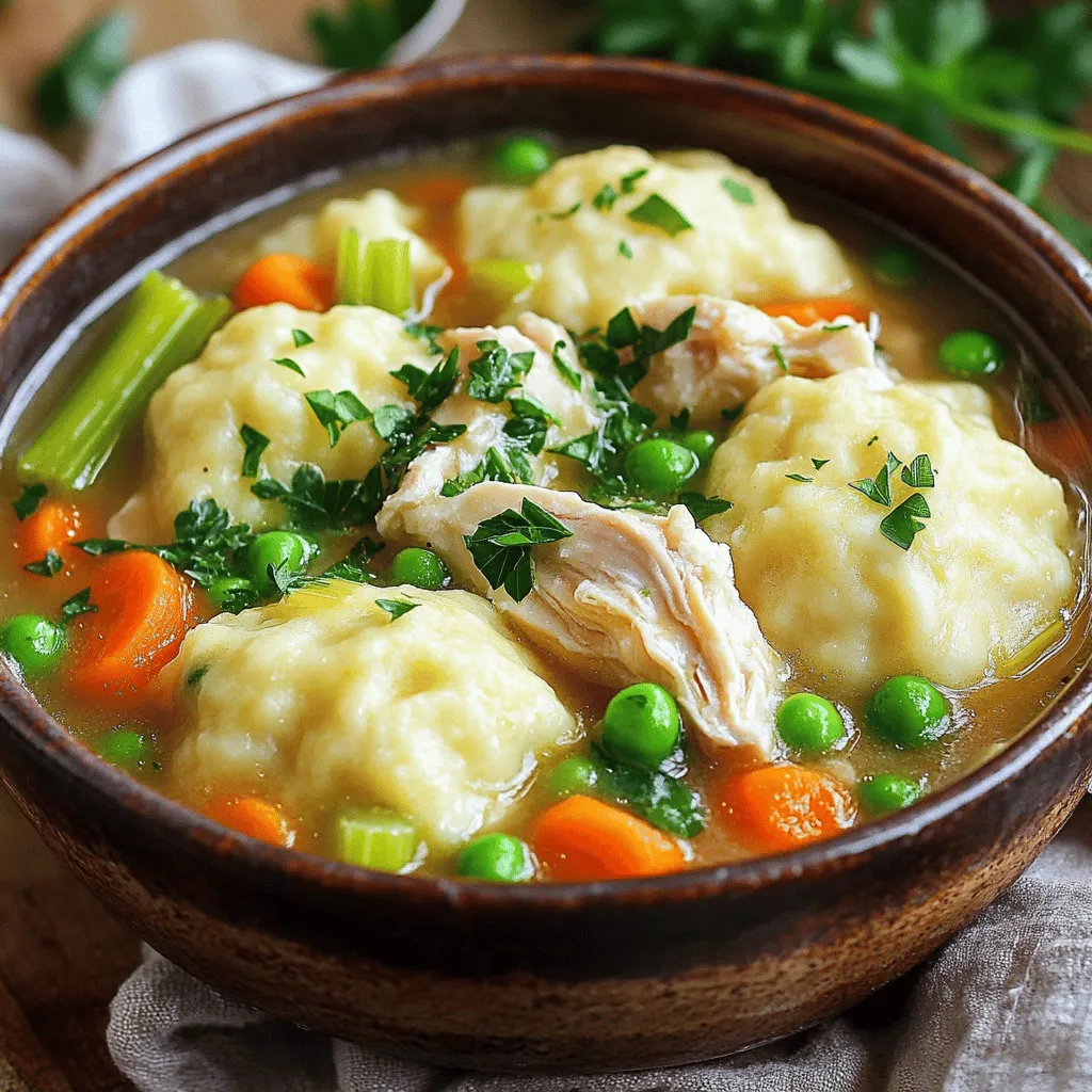 - Hühnerbeine - Gemüse: Zwiebel, Karotten, Sellerie - Hühnerbrühe und Gewürze Um ein köstliches Gericht zu kochen, benötige ich frische Hühnerbeine. Diese sorgen für einen saftigen Geschmack. Ich schneide die Hühnerbeine in mundgerechte Stücke. Zwiebeln, Karotten und Sellerie sind das Gemüse, das ich verwende. Diese Zutaten bringen Farbe und Nährstoffe ins Gericht. Sie geben dem Hühnerfrikassee auch einen tollen Geschmack. Ich benutze Hühnerbrühe, um die Basis zu schaffen. Diese Brühe sorgt für Tiefe im Geschmack. Gewürze wie Thymian und Petersilie runden alles ab. Salz und Pfeffer verwende ich zum Würzen. Es ist wichtig, die richtige Menge zu finden. - Weizenmehl und Backpulver - Milch und Butter - Salz Für die Knödel brauche ich Weizenmehl und Backpulver. Diese Zutaten machen die Knödel schön fluffig. Ich füge Milch und geschmolzene Butter hinzu, um den Teig zu binden. Salz ist wichtig, um den Knödeln Geschmack zu verleihen. Es ist einfach, diese Zutaten zu mischen und den perfekten Knödelteig zu machen. Das gesamte Rezept für dieses Gericht ist im Full Recipe zu finden. Zuerst nehme ich einen großen Topf. Ich erhitze etwas Olivenöl bei mittlerer Hitze. Dann füge ich die gewürfelte Zwiebel, die Karotten und den Sellerie hinzu. Ich sauziere das Gemüse für 5 bis 7 Minuten, bis es weich wird. Als Nächstes gebe ich den gehackten Knoblauch dazu. Ich brate ihn nur eine weitere Minute an. Dann kommen die Hühnerstücke in den Topf. Ich füge Thymian, Petersilie, Salz und Pfeffer hinzu. Ich brate alles, bis das Hähnchen nicht mehr rosa ist. Jetzt gießen ich die Hühnerbrühe hinein. Ich bringe alles zum sanften Kochen. Danach reduziere ich die Hitze und lasse die Mischung 15 bis 20 Minuten köcheln. Während das Hühnerfrikassee köchelt, bereite ich die Knödel zu. In einer Rührschüssel vermenge ich Weizenmehl, Backpulver und Salz. Dann füge ich die Milch und die geschmolzene Butter hinzu. Ich rühre alles gerade so, dass es vermischt ist. Es ist wichtig, nicht zu lange zu rühren. Als Nächstes gebe ich die gefrorenen Erbsen in die Hühnersuppe. Mit einem Löffel portioniere ich die Knödelmasse auf die Brühe. Ich decke den Topf ab und lasse die Knödel 15 bis 20 Minuten garen. Sie sollten aufgehen und durchgegart sein. Sobald die Knödel fertig sind, probiere ich die Suppe. Ich passe die Würze nach meinem Geschmack an. Für das vollständige Rezept, schau dir das Rezept für gemütliches Hühnerfrikassee mit Knödeln an. Um die besten Knödel zu machen, achten Sie auf die Teigkonsistenz. Der Teig sollte leicht klebrig, aber nicht zu nass sein. Wenn Ihr Teig zu trocken ist, fügen Sie etwas mehr Milch hinzu. Ist er zu feucht, geben Sie etwas mehr Mehl dazu. Beim Garen der Knödel ist Geduld wichtig. Decken Sie den Topf gut ab und lassen Sie die Knödel ungestört garen. Dadurch erhalten sie die perfekte Form und Textur. Überprüfen Sie die Knödel nach 15 Minuten, indem Sie einen vorsichtig anstechen. Wenn er fluffig aussieht, sind sie fertig. Frische Kräuter machen einen großen Unterschied. Verwenden Sie frische Petersilie oder Thymian für mehr Geschmack. Schneiden Sie die Kräuter fein und mischen Sie sie in die Brühe. Sie können auch mit Gewürzen variieren. Fügen Sie etwas Paprika oder Muskatnuss hinzu, um den Geschmack zu verändern. Diese kleinen Änderungen machen das Gericht spannender und persönlicher. Es gibt viele Wege, Ihr Hühnerfrikassee mit Knödeln zu verbessern. Für das vollständige Rezept besuchen Sie Gemütliches Hühnerfrikassee mit Knödeln 🥘. {{image_4}} Wenn du etwas Abwechslung suchst, probiere andere Fleischsorten. Du kannst Putenbrust oder Hähnchenbrust verwenden. Diese Optionen sind leicht und zart. Auch Rindfleisch kann gut in diesem Gericht schmecken. Für eine gesunde Wahl kannst du mehr Gemüse hinzufügen. Denke an Brokkoli, grüne Bohnen oder Paprika. Diese geben dem Gericht Farbe und eine knackige Textur. Du kannst auch Spinat oder Zucchini verwenden. Sie fügen Nährstoffe hinzu und machen das Gericht noch schmackhafter. Jede Region hat ihre eigenen Zutaten, die du nutzen kannst. In Bayern zum Beispiel, füge frische Pilze hinzu. In der Pfalz sind Weintrauben eine tolle Ergänzung. Diese regionalen Zutaten machen das Gericht einzigartig. Anpassungen nach deinen Vorlieben sind auch wichtig. Wenn du Knoblauch liebst, füge mehr hinzu. Vielleicht magst du einen Hauch von scharfem Paprika. Das gibt dem Gericht einen besonderen Kick. Egal, welche Zutaten du wählst, das Ziel bleibt das gleiche: ein leckeres und herzhaftes Essen. Probiere die verschiedenen Variationen aus und finde deinen Favoriten. Für das vollständige Rezept schaue dir das Rezept Gemütliches Hühnerfrikassee mit Knödeln an! Wenn Sie Reste von Ihrem Hühnerfrikassee mit Knödeln haben, bewahren Sie diese richtig auf. - Kühlschranklagerung: Lassen Sie das Gericht zuerst abkühlen. Geben Sie es dann in einen luftdichten Behälter. Im Kühlschrank hält es sich 3 bis 4 Tage. Achten Sie darauf, die Reste nicht zu lange stehen zu lassen. - Einfrieren von Hühnerfrikassee und Knödeln: Wenn Sie länger lagern möchten, frieren Sie die Reste ein. Teilen Sie das Gericht in Portionen auf. Verwenden Sie gefriergeeignete Behälter oder Beutel. So bleibt der Geschmack frisch. Das Einfrieren verlängert die Haltbarkeit auf bis zu 3 Monate. Um das Hühnerfrikassee und die Knödel aufzuwärmen, gibt es einige gute Methoden. - Beste Methoden zum Aufwärmen: Die beste Methode ist, das Gericht in einem Topf bei niedriger Hitze zu erwärmen. Fügen Sie etwas Brühe oder Wasser hinzu, um die Konsistenz zu verbessern. Rühren Sie regelmäßig um, damit nichts anbrennt. - Vermeidung von Konsistenzverlust: Vermeiden Sie die Mikrowelle, wenn möglich. Diese kann die Knödel gummiartig machen. Wenn Sie die Mikrowelle verwenden, decken Sie das Gericht ab. So bleibt die Feuchtigkeit erhalten. Mit diesen Tipps bleibt Ihr Hühnerfrikassee mit Knödeln lecker und frisch! Die Zubereitung dauert etwa 20 Minuten. Das Kochen erfordert dann weitere 25 Minuten. Insgesamt benötigen Sie also etwa 45 Minuten. Dies ist eine tolle Zeit für ein schnelles Abendessen. Ja, Sie können das Hühnerfrikassee im Voraus machen. Kochen Sie die Suppe und die Knödel separat. Lagern Sie die Suppe im Kühlschrank. Sie können die Knödel auch im Kühlschrank aufbewahren. So sparen Sie Zeit, wenn es schnell gehen soll. Zu Hühnerfrikassee passen viele Beilagen gut. Hier sind einige Vorschläge: - Ein frischer grüner Salat - Knuspriges Brot - Gedämpftes Gemüse Diese Beilagen ergänzen das Gericht perfekt. Das vollständige Rezept finden Sie hier: [Gemütliches Hühnerfrikassee mit Knödeln 🥘](#). Hühnerfrikassee mit Knödeln ist einfach und lecker. Wir haben die Hauptzutaten gelernt, die du benötigst. Außerdem hast du die Schritte zur Zubereitung sowie nützliche Tipps erhalten. Variationen lassen dich das Gericht nach deinen Wünschen anpassen. Reste sind leicht aufzubewahren und einfach aufzuwärmen. Probiere es aus, und bringe neuen Geschmack in deine Küche. Deine Familie wird begeistert sein!