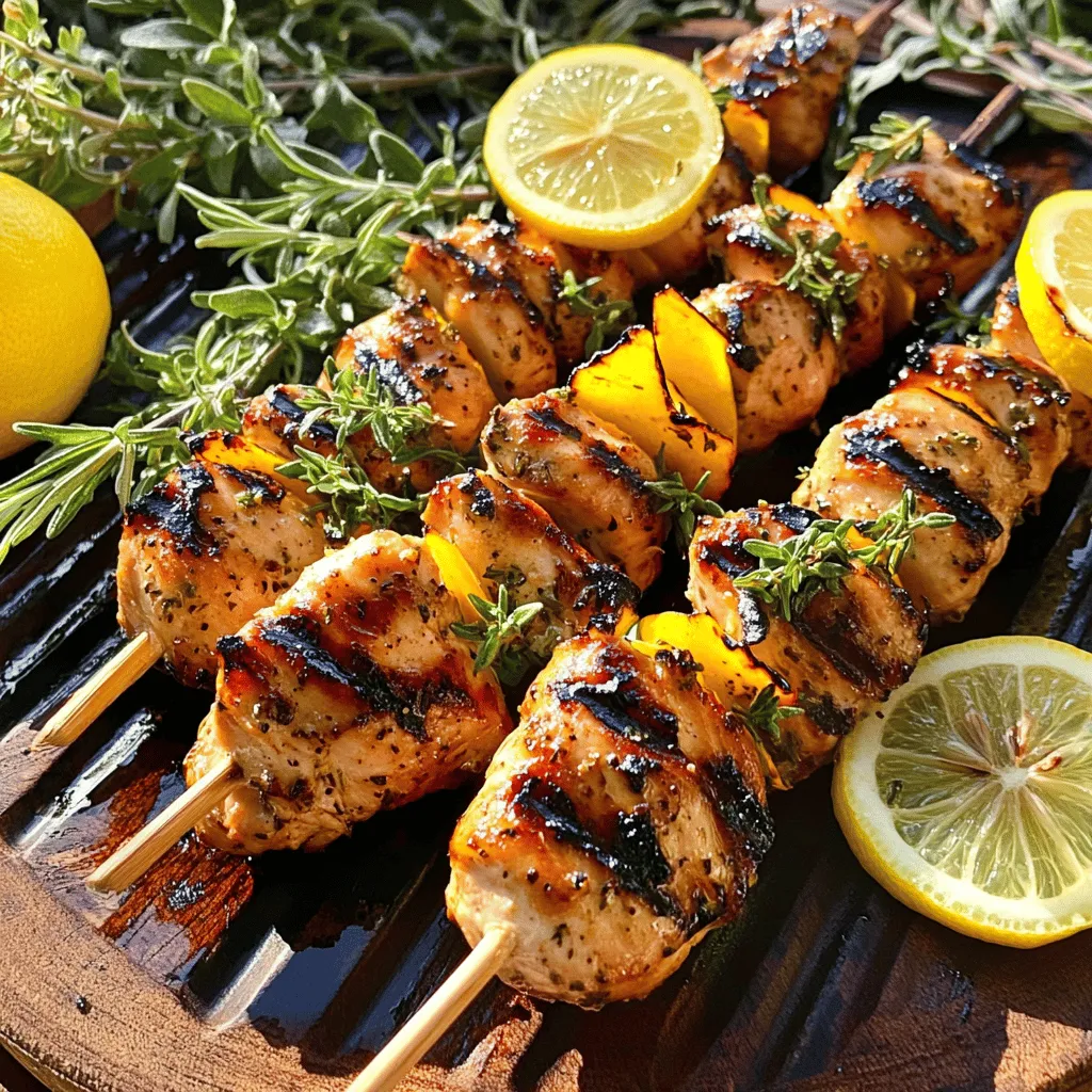 Für die Zitronenkräuter-Hühnchen-Spieße brauchst du: - 500 g Hähnchenbrustfilet, in 2,5 cm große Würfel - 60 ml Olivenöl - Saft und Schale von 2 großen Zitronen - 3 Knoblauchzehen, fein gehackt - 1 Esslöffel frischer Rosmarin, fein gehackt - 1 Esslöffel frischer Thymian, fein gehackt - 1 Teelöffel Salz - 1/2 Teelöffel schwarzer Pfeffer - 1/2 Teelöffel Paprika - Holz- oder Metallspieße Diese Zutaten geben den Spießen frischen Geschmack und tolle Aromen. Das Hähnchen ist zart und die Kräuter bringen Leben in jedes Stück. Die Marinade ist das Herzstück dieses Rezepts. Sie sorgt dafür, dass das Hähnchen saftig und voll im Geschmack ist. - Olivenöl macht das Hähnchen zart. - Zitronensaft und -schale geben einen spritzigen Kick. - Knoblauch sorgt für Tiefe und Wärme. - Rosmarin und Thymian bringen die Kräuternote. Diese Kombination macht die Spieße unwiderstehlich. Lass das Hähnchen mindestens 30 Minuten marinieren, um den vollen Geschmack zu entfalten. Um die Spieße zu einer kompletten Mahlzeit zu machen, kannst du tolle Beilagen hinzufügen. - Ein frischer Salat mit Gurken und Tomaten passt perfekt. - Tzatziki ist eine erfrischende Ergänzung. - Serviere die Spieße mit Fladenbrot oder Reis für mehr Fülle. Diese Ergänzungen machen das Essen bunter und abwechslungsreicher. Du kannst die Spieße ganz einfach mit diesen Ideen aufwerten. Das vollständige Rezept für die Zitronenkräuter-Hühnchen-Spieße findest du hier: [Full Recipe]. Zuerst machst du die Marinade. Nimm eine große Schüssel. Gib das Olivenöl, den Zitronensaft und die Zitronenschale hinein. Füge die gehackten Knoblauchzehen, den Rosmarin und den Thymian hinzu. Mische alles gut. Füge Salz, Pfeffer und Paprika dazu. Rühre mit einem Schneebesen, bis alles gut vermischt ist. So entsteht eine leckere Marinade. Jetzt kommt das Hähnchen. Schneide die Hähnchenbrust in 2,5 cm große Würfel. Gib die Würfel in die Marinade. Stelle sicher, dass jedes Stück gut bedeckt ist. Decke die Schüssel mit Frischhaltefolie ab. Lass das Hähnchen mindestens 30 Minuten im Kühlschrank ziehen. Wenn du mehr Geschmack willst, lasse es bis zu 2 Stunden marinieren. Heize den Grill oder die Grillpfanne auf mittlerer Hitze vor. Wenn du Holzspieße nimmst, weiche sie 30 Minuten in Wasser ein. So verbrennen sie nicht. Stecke die marinierten Hähnchenwürfel auf die Spieße. Lass zwischen den Stücken Platz. Lege die Spieße auf den Grill. Gar die Spieße etwa 6-8 Minuten pro Seite. Das Hähnchen sollte eine Innentemperatur von 75 °C erreichen. Nachdem du die Spieße vom Grill nimmst, lass sie einige Minuten ruhen. Dann sind sie bereit zum Servieren. Für mehr Details, schau dir das [Full Recipe] an. Die perfekte Grilltemperatur für Zitronenkräuter-Hühnchen-Spieße liegt bei etwa 200 °C. Bei dieser Temperatur garen die Spieße gleichmäßig. Du solltest die Grillfläche vorheizen, damit das Hähnchen schön bräunt. Achte darauf, dass du den Grill nicht zu heiß machst, sonst verbrennt das Fleisch außen und bleibt innen roh. Wenn du Holzspieße verwendest, musst du sie vor dem Grillen einweichen. Das verhindert, dass sie verbrennen. Weiche die Spieße mindestens 30 Minuten in Wasser ein. So bleibt die Hitze im Inneren des Spießes und nicht nur an der Oberfläche. Du kannst auch etwas Zitronensaft ins Wasser geben, um den Geschmack zu verstärken. Um perfekt gegartes Hähnchen zu haben, grille die Spieße etwa 6-8 Minuten pro Seite. Wende sie vorsichtig, damit die Marinade nicht abfällt. Nutze ein Fleischthermometer, um sicherzustellen, dass das Hähnchen eine Innentemperatur von 75 °C erreicht. Lass die Spieße nach dem Grillen einige Minuten ruhen. So zieht der Saft wieder ins Fleisch, und es bleibt saftig. {{image_4}} Wenn du auf Fleisch verzichten möchtest, gibt es tolle Alternativen. Du kannst Gemüse wie Zucchini, Paprika, und Champignons verwenden. Diese Gemüsesorten nehmen die Marinade gut auf und schmecken köstlich. Auch Tofu ist eine gute Wahl. Schneide ihn in Würfel und mariniere ihn wie das Hühnchen. So hast du leckere und gesunde Spieße. Die Gewürzmischung ist der Schlüssel zu gutem Geschmack. Du kannst verschiedene Kräuter verwenden. Probiere Basilikum, Oregano oder Petersilie. Wenn du es schärfer magst, füge etwas Cayennepfeffer hinzu. Experimentiere mit verschiedenen Kombinationen. So findest du deinen Lieblingsgeschmack. Lass deiner Kreativität freien Lauf! Die richtigen Beilagen machen das Essen komplett. Ein frischer Salat passt immer gut. Du kannst auch Reis oder Quinoa servieren. Diese Beilagen sind leicht und sättigend. Wenn du etwas Besonderes möchtest, bereite einen Joghurt-Dip oder Hummus dazu. Diese Dips ergänzen die Aromen der Spieße perfekt. Schau dir das vollständige Rezept an, um mehr Ideen zu entdecken! Um die Zitronenkräuter-Hühnchen-Spieße frisch zu halten, lege sie in einen luftdichten Behälter. Wenn du die Spieße gekocht hast, lass sie zuerst abkühlen. Dann kannst du sie im Kühlschrank aufbewahren. Achte darauf, dass die Spieße nicht länger als drei Tage im Kühlschrank bleiben. Wenn du sie marinierst, lagere sie in der Marinade, bis du sie grillst. Das hilft, das Hähnchen saftig zu halten. Um die Spieße aufzuwärmen, lege sie auf ein Backblech. Heize den Ofen auf 180 Grad Celsius vor. Erwärme die Spieße für etwa 10 bis 15 Minuten. Du kannst auch eine Pfanne verwenden. Brate sie bei mittlerer Hitze für etwa 5 bis 7 Minuten. Dies sorgt dafür, dass sie gleichmäßig heiß werden und nicht austrocknen. Achte darauf, dass die Innentemperatur erneut 75 Grad Celsius erreicht. Im Kühlschrank bleiben die Zitronenkräuter-Hühnchen-Spieße bis zu drei Tage frisch. Wenn du sie länger aufbewahren willst, friere sie ein. Im Gefrierschrank halten sie bis zu drei Monate. Verpacke sie gut in einem Gefrierbeutel oder einem luftdichten Behälter. So vermeidest du Gefrierbrand. Bei Bedarf taue sie über Nacht im Kühlschrank auf, bevor du sie erwärmst. Für die beste Qualität genieße sie frisch zubereitet. Für das vollständige Rezept schaue dir die [Full Recipe] an. Die Hähnchenwürfel sollten mindestens 30 Minuten marinieren. Wenn du mehr Geschmack möchtest, lasse sie bis zu 2 Stunden im Kühlschrank. Die Marinade gibt dem Hähnchen den frischen Zitronen- und Kräutergeschmack. So wird jedes Stück saftig und aromatisch. Ja, du kannst die Spieße auch im Ofen zubereiten. Lege die marinierten Spieße auf ein Blech. Stelle den Ofen auf 200 °C ein und backe sie etwa 15-20 Minuten. Wende die Spieße einmal, damit sie gleichmäßig garen. Achte darauf, dass das Hähnchen eine Innentemperatur von 75 °C erreicht. Zitronenkräuter-Hühnchen-Spieße passen gut zu vielen Beilagen. Ein frischer Salat mit Gurken und Tomaten ist eine gute Wahl. Auch ein Tzatziki passt perfekt dazu. Du kannst auch Reis oder Fladenbrot servieren. Diese Beilagen ergänzen den Geschmack der Spieße wunderbar. Zitronenkräuter-Hühnchen-Spieße sind einfach und lecker. Du hast die wichtigsten Zutaten gelernt und die Schritte gesehen. Die Tipps helfen dir beim Grillen, und die Variationen bieten viel Spielraum. Denke daran, die Spieße gut zu lagern und richtig aufzuwärmen. Diese Spieße sind perfekt für jede Gelegenheit. Du kannst sie anpassen, um jeden Geschmack zu treffen. Experimentiere und finde deine Lieblingsversion. Viel Spaß beim Grillen!