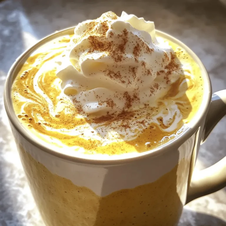 Für diesen köstlichen Kürbis-Ahornsirup-Gewürz-Latte benötigst du: - 1 Tasse Milch (wahlweise Milch oder pflanzliche Alternativen) - 1/2 Tasse stark gebrühter Kaffee oder Espresso - 1/4 Tasse Kürbispüree - 2 Esslöffel reiner Ahornsirup - 1/2 Teelöffel Kürbiskuchengewürz - 1/4 Teelöffel Vanilleextrakt - Eine Prise Salz - Schlagsahne (zum Garnieren, optional) - Gemahlener Zimt (zum Bestreuen, optional) Falls du keine bestimmte Zutat hast, gibt es gute Alternativen: - Milch: Du kannst auch Mandelmilch oder Hafermilch verwenden. - Kürbispüree: Apfelmus kann in einigen Rezepten als Ersatz dienen. - Ahornsirup: Honig oder Agavensirup funktionieren ebenfalls gut. - Kürbiskuchengewürz: Mische Zimt, Muskatnuss und Ingwer für einen ähnlichen Geschmack. Um deinem Latte mehr Geschmack zu verleihen, probiere diese Optionen: - Zimt: Ein Hauch von Zimt bringt Wärme und Tiefe. - Muskatnuss: Frisch geriebene Muskatnuss gibt einen besonderen Kick. - Ingwer: Ein wenig gemahlener Ingwer kann die Aromen aufpeppen. - Vanille: Vanilleextrakt verstärkt die Süße und die Aromen. Mit diesen Zutaten und Alternativen kannst du deinen eigenen perfekten Kürbis-Ahornsirup-Gewürz-Latte kreieren. Für das vollständige Rezept besuche die [Full Recipe]. Um deinen Kürbis-Ahornsirup-Gewürz-Latte zuzubereiten, folge diesen Schritten: 1. Erwärme eine Tasse Milch in einem kleinen Topf. Die Milch sollte dampfend sein, aber nicht kochen. 2. Gib 1/4 Tasse Kürbispüree, 2 Esslöffel Ahornsirup, 1/2 Teelöffel Kürbiskuchengewürz, 1/4 Teelöffel Vanilleextrakt und eine Prise Salz dazu. Rühre alles gut um, bis es warm ist. 3. Nimm den Topf vom Herd. Verwende einen Stabmixer, um die Mischung aufzuschäumen. Alternativ kannst du die Mischung vorsichtig in einen Standmixer geben und dann zurück in den Topf füllen. 4. Brühe in der Zwischenzeit deinen Kaffee oder Espresso. 5. Gieße den frisch gebrühten Kaffee in eine große Tasse. Füge dann die warme Kürbis-Gewürz-Milchmischung hinzu. 6. Wenn du magst, garniere es mit Schlagsahne und einer Prise Zimt. - Achte darauf, die Milch nicht zu überhitzen. Sie sollte dampfen, aber nicht kochen. - Nutze frisch gebrühten Kaffee oder Espresso für den besten Geschmack. - Schäume die Milch nicht zu lange auf. Ein cremiger Schaum ist ideal. - Für ein einfaches Aufschäumen kannst du einen Stabmixer verwenden. Halte ihn an die Oberfläche der Milch, um Luft einzufügen. - Wenn du keinen Stabmixer hast, benutze einen Standmixer. Mische die Milch für 30 Sekunden, dann gib sie zurück in den Topf. - Du kannst auch einen Milchaufschäumer verwenden. Achte darauf, die Milch nicht zu überfüllen, damit sie beim Aufschäumen nicht überläuft. Für die vollständige Rezeptanleitung, schau dir die [Full Recipe] an. Um den besten Kaffee für deinen Kürbis-Ahornsirup-Gewürz-Latte zu machen, starte mit frisch gemahlenen Bohnen. Wähle eine mittlere Röstung für ein ausgewogenes Aroma. Mahle die Bohnen kurz vor dem Brühen. Verwende für einen starken Geschmack entweder eine halbe Tasse Espresso oder stark gebrühten Kaffee. Achte darauf, das Wasser auf die richtige Temperatur zu bringen. Ideal sind etwa 90 bis 95 Grad Celsius. So kannst du einen vollen, reichen Geschmack erzielen. Die Temperatur von Milch und Kaffee ist wichtig für das perfekte Ergebnis. Erhitze die Milch langsam, bis sie dampfend ist, jedoch nicht kocht. Zu hohe Hitze kann die Milch verbrennen und den Geschmack verderben. Der ideale Temperaturbereich für die Milch liegt zwischen 60 und 70 Grad Celsius. Gieße die heiße Milch über den Kaffee, damit sich die Aromen gut verbinden. Für eine cremige Konsistenz ist das Aufschäumen der Milch wichtig. Nutze einen Stabmixer oder einen Handmixer, um Luft in die Milch zu bringen. Schäume die Milch, bis sie schön dick und schaumig wird. Achte darauf, die Mischung nicht zu lange zu mixen, da sie sonst zu fest wird. Die richtige Konsistenz macht deinen Latte besonders lecker. Wenn du diese Tipps befolgst, wird dein Kürbis-Ahornsirup-Gewürz-Latte ein Genuss! Für das vollständige Rezept, schau dir die [Full Recipe] an! {{image_4}} Um eine vegane Version des Kürbis-Ahornsirup-Gewürz-Lattes zu machen, ersetze die Milch mit pflanzlichen Alternativen. Du kannst Mandelmilch, Hafermilch oder Kokosmilch verwenden. Diese Optionen geben deinem Latte einen tollen Geschmack. Achte darauf, dass das Kürbispüree und der Ahornsirup auch vegan sind. Wenn du keinen Ahornsirup hast, gibt es viele Alternativen. Du kannst Agavendicksaft oder Honig verwenden. Beide bieten eine süße Note, die gut mit dem Kürbis harmoniert. Wenn du eine kalorienärmere Option suchst, probiere Stevia oder Erythrit. Um deinen Latte noch aufregender zu machen, füge zusätzliche Aromen hinzu. Karamellsirup passt perfekt zum Kürbis. Ein Spritzer Schokoladensirup gibt deinem Getränk eine süße Note. Du kannst sogar etwas Muskatnuss oder Ingwer für extra Wärme hinzufügen. Die Möglichkeiten sind endlos! Für das vollständige Rezept besuche die Seite mit dem Kürbis-Ahornsirup-Gewürz-Latte. Um die Frische deiner Zutaten zu bewahren, lagere sie richtig. Du kannst Kürbispüree in einem luftdichten Behälter im Kühlschrank aufbewahren. Es bleibt dort etwa eine Woche frisch. Achte darauf, den Ahornsirup an einem kühlen, dunklen Ort zu lagern. So bleibt er lange gut. Milchprodukte müssen im Kühlschrank sein. Pflanzliche Alternativen wie Mandel- oder Hafermilch sind ähnlich. Die Mikronährstoffe in deinem Latte bleiben in der Regel zwei bis drei Tage frisch. Bewahre die Reste in einem luftdichten Behälter im Kühlschrank auf. Achte darauf, dass die Mischung gut durchgerührt ist, bevor du sie lagerst. So bleibt der Geschmack erhalten. Wenn du unsicher bist, rieche daran, bevor du es erhitzt. Um deinen zubereiteten Latte zu erhitzen, gieß ihn in einen kleinen Topf. Erhitze ihn bei mittlerer Hitze, bis er warm ist. Rühre ständig, um ein Anbrennen zu vermeiden. Du kannst auch die Mikrowelle nutzen. Stelle den Latte in eine mikrowellengeeignete Tasse und erhitze ihn in 30-Sekunden-Intervallen. Rühre zwischendurch um, bis er die gewünschte Temperatur hat. So bleibt der Geschmack frisch und lecker. Um einen Kürbis-Ahornsirup-Gewürz-Latte ohne Milch zu machen, verwende eine pflanzliche Alternative. Du kannst Mandelmilch, Hafermilch oder Kokosmilch nutzen. Erhitze die pflanzliche Milch wie in der Rezeptbeschreibung. Mische dann das Kürbispüree, den Ahornsirup und die Gewürze ein. Danach schäume die Mischung auf, genau wie bei der normalen Milch. So erhältst du einen leckeren, veganen Genuss. Ja, du kannst die Süße nach deinem Geschmack anpassen. Wenn du es süßer magst, füge mehr Ahornsirup hinzu. Du kannst auch Honig oder einen anderen Süßstoff verwenden. Probiere es einfach aus, bis es dir zusagt. Die Balance zwischen Kürbis und Süße ist wichtig, um den perfekten Latte zu kreieren. Kürbispüree gibt es in vielen Supermärkten. Du findest es in Dosen, oft im Regal für Backwaren. Einige Märkte bieten auch frisches Kürbispüree an. Wenn du frisches Kürbis magst, kannst du ihn selbst kochen und pürieren. Das gibt dir mehr Kontrolle über den Geschmack. Der Vorteil von Dosenpüree ist die Zeitersparnis. Probiere beide Optionen aus und finde deinen Favoriten. Der Kürbis-Ahornsirup-Gewürz-Latte ist einfach zuzubereiten und macht Spaß. Wir haben die Hauptzutaten besprochen und einfache Ersatzmöglichkeiten vorgestellt. Ich gab Tipps zur perfekten Zubereitung und Tricks für das Aufschäumen der Milch. Außerdem kannst du kreative Variationen ausprobieren, wie vegane Alternativen. Denke daran, die Zutaten richtig zu lagern, um sie frisch zu halten. Mit diesem Wissen bereitest du deinen perfekten Latte zu Hause zu. Lass deiner Kreativität freien Lauf und genieße jeden Schluck!