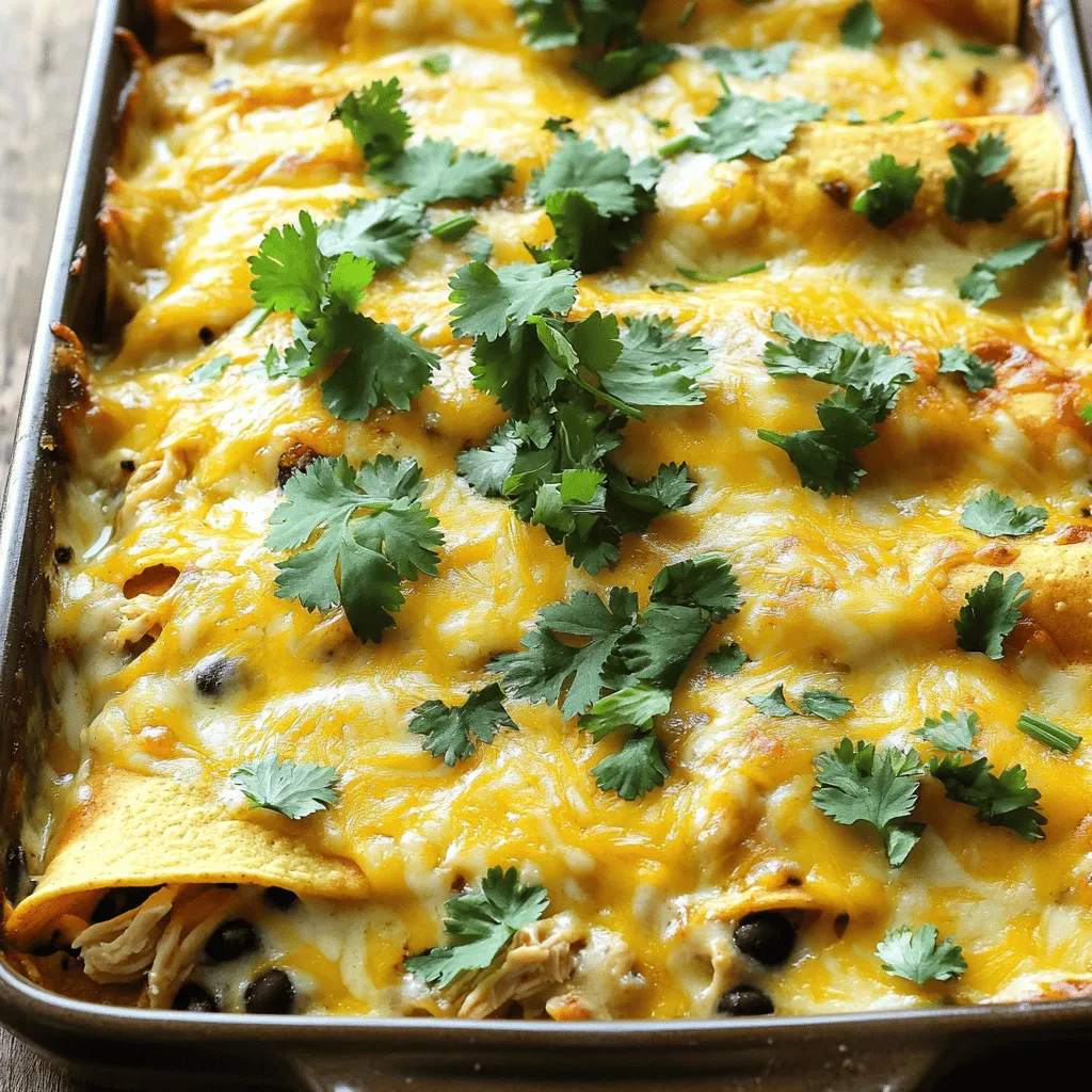 - 3 Tassen gekochtes Hühnchen, zerkleinert - 12 Tortillas aus Mais - 2 Tassen Alfredo-Sauce - 2 Tassen geriebener mexikanischer Käsemix - 1 Tasse schwarze Bohnen - 1 Tasse Mais - 1 mittelgroße Zwiebel - 2 Knoblauchzehen - 1 Teelöffel gemahlener Kreuzkümmel - 1 Teelöffel Chili-Pulver - Frischer Koriander, Salz und Pfeffer Wenn ich ein Gericht zubereite, wähle ich sorgfältig die Zutaten aus. Für diesen Auflauf sind frische und hochwertige Produkte sehr wichtig. Das gekochte Hühnchen sorgt für einen tollen Geschmack. Ich empfehle, das Hühnchen selbst zu kochen. So kann man sicherstellen, dass es saftig und zart bleibt. Die Tortillas aus Mais sind die Basis. Sie sind weich und nehmen die Aromen gut auf. Die Alfredo-Sauce bringt Cremigkeit in das Gericht. Man kann sie kaufen oder selbst machen. Ich finde, selbstgemacht schmeckt immer besser. Die schwarzen Bohnen und der Mais fügen eine nahrhafte Komponente hinzu. Sie bringen auch Farbe und Textur. Zwiebel und Knoblauch sorgen für einen aromatischen Geschmack. Ich empfehle, die Zwiebeln gut anzubraten, bis sie weich sind. Die Gewürze wie Kreuzkümmel und Chili-Pulver geben eine leichte Schärfe. Frischer Koriander als Garnitur macht das Gericht frisch und lebendig. Salz und Pfeffer runden alles ab. Für die komplette Anleitung, wie man diesen köstlichen Auflauf zubereitet, schauen Sie sich das Full Recipe an. - Heizen Sie den Ofen auf 180°C vor. - Erhitzen Sie etwas Öl in einer großen Pfanne. Fügen Sie die gewürfelte Zwiebel und den gehackten Knoblauch hinzu. Braten Sie sie an, bis die Zwiebel glasig ist, was etwa 4-5 Minuten dauert. - Geben Sie das zerkleinerte Hühnchen, die schwarzen Bohnen, den Mais, Kreuzkümmel, Chili-Pulver, Salz und Pfeffer in die Pfanne. - Rühren Sie alles gut um und lassen Sie es 3-4 Minuten kochen. So verbinden sich die Aromen gut. - Verteilen Sie eine dünne Schicht Alfredo-Sauce gleichmäßig auf dem Boden einer Auflaufform. - Tauchen Sie jede Tortilla in die Alfredo-Sauce und legen Sie 6 Tortillas in die Form. Sie können sie leicht überlappen. - Verteilen Sie die Hälfte der Hühnchenmischung über die Tortillas und streuen Sie die Hälfte des geriebenen Käses darüber. - Wiederholen Sie die Schichten mit den restlichen Tortillas, der Hühnchenmischung, der restlichen Alfredo-Sauce und dem geriebenen Käse. - Decken Sie die Form mit Aluminiumfolie ab und backen Sie das Ganze 25 Minuten lang. - Entfernen Sie die Folie und backen Sie für weitere 10-15 Minuten. Der Käse sollte sprudelnd und goldbraun sein. - Lassen Sie den Auflauf 5 Minuten abkühlen. Garnieren Sie ihn mit frischem Koriander. Für die vollständige Anleitung und Details schauen Sie sich das [Full Recipe] an. Um die Alfredo-Sauce perfekt hinzubekommen, wählen Sie hochwertige Zutaten. Verwenden Sie frische Sahne und echten Parmesan. Kochen Sie die Sauce bei schwacher Hitze und rühren Sie ständig um. So vermeiden Sie Klumpen und die Sauce wird schön cremig. Für zartes Hühnchen, kochen Sie es nicht zu lange. Garen Sie das Hühnchen bis es gerade durch ist. Lassen Sie es beim Kochen in der Pfanne ruhen. Dadurch bleibt es saftig und weich. Treffen Sie Vorbereitungen im Voraus. Schneiden Sie das Gemüse und kochen Sie das Hühnchen am Vortag. So sparen Sie Zeit, wenn es zum Kochen kommt. Sie können auch Reste-Hühnchen verwenden. Das spart nicht nur Zeit, sondern gibt dem Gericht auch einen tollen Geschmack. Ein frischer grüner Salat passt gut dazu. Er bringt Frische und Balance. Auch geschnittene Avocado ist eine tolle Beilage. Optimieren Sie die Präsentation, indem Sie den Auflauf in einer schönen Form servieren. Garnieren Sie mit frischem Koriander für einen Farbtupfer. Ein paar Limettenspalten am Rand machen das Gericht noch einladender. {{image_4}} Eine vegetarische Version macht den Auflauf leicht und frisch. Statt Hühnchen kannst du Gemüse verwenden. Zum Beispiel, Paprika, Zucchini und Champignons sind tolle Optionen. Diese Gemüsesorten geben einen tollen Geschmack. Vergiss nicht, pflanzlichen Käse zu nutzen. So bleibt der cremige Effekt, und es ist auch für Veganer geeignet. Wenn du es scharf magst, probiere die würzige Variante. Du kannst Jalapeños hinzufügen für extra Hitze. Eine scharfe Sauce ist auch eine gute Idee. Experimentiere mit verschiedenen Käsesorten. Ein scharfer Käse macht das Gericht spannend und lecker. Diese kleinen Änderungen bringen viel Geschmack. Für spezielle Diäten ist der Auflauf auch anpassbar. Du kannst glutenfreie Tortillas verwenden, um das Gericht für Glutenempfindliche zu machen. Wenn du kalorienbewusster essen möchtest, probiere fettarmen Käse. Auch die Verwendung von weniger Alfredo-Sauce kann helfen, die Kalorien zu senken. So kannst du den Auflauf genießen, ohne ein schlechtes Gewissen zu haben. Um Chicken and Cheese Enchiladas Alfredo Casserole richtig zu lagern, lassen Sie den Auflauf zuerst auf Raumtemperatur abkühlen. Danach decken Sie ihn gut ab oder füllen ihn in einen luftdichten Behälter. So bleibt der Auflauf frisch. Im Kühlschrank hält sich der Auflauf bis zu fünf Tage. Achten Sie darauf, ihn immer gut zu schließen, um Gerüche zu vermeiden. Um den Auflauf einzufrieren, schneiden Sie ihn in Portionen. Füllen Sie die Stücke in gefrierfreundliche Behälter oder wickeln Sie sie in Frischhaltefolie ein. So bleibt der Auflauf bis zu drei Monate frisch. Zum Auftauen legen Sie den Auflauf einfach in den Kühlschrank, bis er aufgetaut ist. Erhitzen Sie ihn dann im Ofen bei 180°C für etwa 20-30 Minuten. Überprüfen Sie, ob er durchgehend heiß ist. Wenn Sie Reste haben, können Sie kreativ sein! Verwenden Sie den Auflauf als Füllung für Burritos oder Tacos. Sie können auch eine Suppe daraus machen. Geben Sie etwas Brühe hinzu und erhitzen Sie alles in einem Topf. Für eine schnelle Mahlzeit können Sie die Reste auch einfach auf ein Brot legen und im Ofen backen. So haben Sie eine neue, leckere Mahlzeit! Der Auflauf hält sich im Kühlschrank etwa 3 bis 4 Tage. Achte darauf, ihn in einem luftdichten Behälter zu lagern. Wenn du ihn einfrieren möchtest, kannst du ihn bis zu 3 Monate aufbewahren. Wickele den Auflauf gut in Plastikfolie und Aluminiumfolie ein, bevor du ihn ins Gefrierfach legst. Achte darauf, ihn vollständig abzukühlen, bevor du ihn einpackst. Ja, du kannst die Alfredo-Sauce leicht selbst machen. Du benötigst nur ein paar einfache Zutaten. Hier ist ein schnelles Rezept: - 1/2 Tasse Butter - 1 Tasse Sahne - 1 Tasse geriebener Parmesan - 2 Knoblauchzehen, gehackt - Salz und Pfeffer nach Geschmack Schmelze die Butter in einem Topf. Füge den Knoblauch hinzu und brate ihn kurz an. Gieße die Sahne dazu und koche sie kurz. Rühre den Parmesan ein, bis er schmilzt. Schmecke die Sauce mit Salz und Pfeffer ab. Diese hausgemachte Alfredo-Sauce passt perfekt zu deinem Chicken and Cheese Enchiladas Alfredo Casserole. Willst du mehr Geschmack? Hier sind einige Vorschläge: - Füge Jalapeños oder andere scharfe Paprika hinzu. - Experimentiere mit verschiedenen Käsesorten, wie Pepper Jack. - Nutze zusätzliche Gewürze wie Paprika oder Oregano. - Du kannst auch frische Kräuter, wie Koriander oder Petersilie, für mehr Frische hinzufügen. Diese kleinen Änderungen bringen eine neue Dimension in dein Gericht und machen es noch spannender! Dieser Auflauf aus Hühnchen und Tortillas ist einfach zuzubereiten und lecker. Wir haben die Hauptzutaten, wie zerkleinertes Hühnchen und tolles Gemüse, sowie Schritte zur Zubereitung besprochen. Tipps helfen dir, Zeit zu sparen und den Auflauf optimal zu servieren. Denke auch an Variationen für diätische Bedürfnisse. Bewahre Reste richtig auf und probiere kreative Rezepte damit. Mit diesen Informationen wirst du den perfekten Auflauf zubereiten. Viel Spaß beim Kochen!