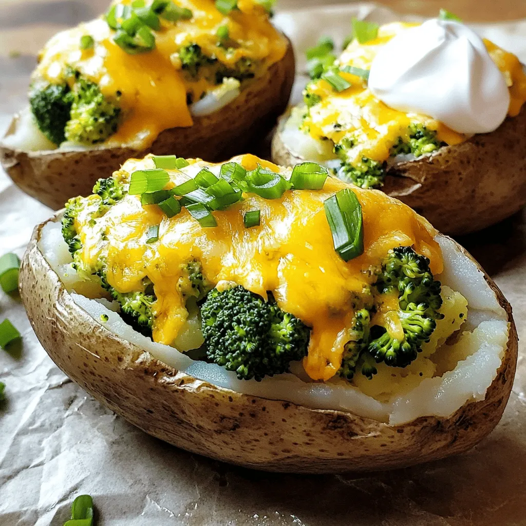 - 4 große Russet-Kartoffeln - 2 Tassen Brokkoliröschen, grob gehackt - 1 Tasse scharfer Cheddar, gerieben - 1/2 Tasse Frischkäse, weich - 1/4 Tasse Sauerrahm - 2 Esslöffel Butter - 1 Knoblauchzehe, fein gehackt - Salz und Pfeffer nach Geschmack - 1/4 Teelöffel Paprika (optional) - Frische Frühlingszwiebeln, gehackt (zum Garnieren) Um die besten Brokkoli-Cheddar gefüllten Kartoffeln zu machen, brauchen wir frische und leckere Zutaten. Die Hauptzutaten sind große Russet-Kartoffeln. Sie sind perfekt zum Füllen. Dann haben wir Brokkoliröschen, die viel Farbe und Nährstoffe bringen. Der scharfe Cheddar gibt der Füllung einen tollen Geschmack. Zusätzlich brauchen wir Frischkäse und Sauerrahm für eine cremige Textur. Butter bringt einen reichen Geschmack. Der gehackte Knoblauch fügt ein schönes Aroma hinzu. Für die Gewürze verwenden wir Salz und Pfeffer, um die Aromen zu verstärken. Wenn Sie etwas mehr Würze mögen, fügen Sie Paprika hinzu. Frische Frühlingszwiebeln als Garnierung machen das Gericht noch ansprechender. Wenn Sie genau wissen möchten, wie man diese Zutaten kombiniert, schauen Sie sich das Rezept an: [Full Recipe]. - Heize deinen Backofen auf 220 °C (425 °F) vor. - Wasche die großen Russet-Kartoffeln gründlich. - Steche jede Kartoffel mehrmals mit einer Gabel ein. Dies hilft, Dampf entweichen zu lassen. - Nimm 2 Tassen Brokkoliröschen und dämpfe sie etwa 3-4 Minuten. - Achte darauf, dass sie leuchtend grün und zart sind. - Lass den gedämpften Brokkoli zur Seite stehen. - In einer großen Rührschüssel, mische den gedämpften Brokkoli mit einer Tasse scharfem Cheddar. - Füge ½ Tasse Frischkäse und ¼ Tasse Sauerrahm hinzu. - Gib 2 Esslöffel Butter und eine fein gehackte Knoblauchzehe dazu. - Rühre alles gut um und würze mit Salz und Pfeffer nach Geschmack. - Nimm die gebackenen Kartoffeln aus dem Ofen und lass sie kurz abkühlen. - Halbiere jede Kartoffel der Länge nach und schöpfe das Innere heraus. - Zerdrücke das Kartoffelinnere und mische es mit der Brokkoli-Käsemischung. - Fülle die Kartoffelhälften mit dieser Mischung. - Backe sie für weitere 15 Minuten, bis die Oberseite goldbraun ist. - Garniere die gefüllten Kartoffeln vor dem Servieren mit frischen Frühlingszwiebeln. Für die vollständige Zubereitung, besuche die [Full Recipe]. Um die besten Kartoffeln zu bekommen, achte auf die Backzeit. Ich empfehle, große Russet-Kartoffeln zu verwenden. Sie sind ideal für diese Füllung. Backe sie bei 220 °C für 45 bis 60 Minuten. Die Kartoffeln sind perfekt, wenn eine Gabel leicht hineingleitet. Lass sie nach dem Backen etwas abkühlen. So kannst du die Füllung leichter einfüllen. Wenn du keinen Cheddar magst, gibt es viele leckere Alternativen. Probiere Gouda oder Mozzarella für einen milden Geschmack. Für eine würzige Note ist Pepper Jack eine gute Wahl. Wenn du vegan kochen möchtest, nutze pflanzlichen Käse oder Cashew-Creme. Diese Optionen schmecken ebenfalls großartig und machen die Kartoffeln noch interessanter. Um den Geschmack zu verbessern, füge verschiedene Gewürze hinzu. Paprika gibt einen rauchigen Geschmack. Kümmel kann auch eine tolle Ergänzung sein. Frische Kräuter wie Petersilie oder Thymian bringen Frische in die Füllung. Trau dich, mit den Gewürzen zu experimentieren. So machst du das Gericht einzigartig und nach deinem Geschmack. {{image_4}} Du kannst die Füllung für die Brokkoli-Cheddar gefüllten Kartoffeln ganz leicht anpassen. Füge für eine herzhaftere Note Fleisch hinzu. Gehacktes Hähnchen oder Speck passt sehr gut. Du kannst auch andere Gemüse verwenden. Paprika, Spinat oder Zucchini bringen Farbe und Geschmack. Diese Optionen machen das Gericht noch interessanter. Wenn du etwas Schärfe magst, probiere es mit scharfer Paprika oder Jalapeños. Diese Zutaten geben dem Gericht mehr Biss. Schneide sie klein und mische sie in die Füllung. Du wirst überrascht sein, wie gut die Schärfe mit dem Käse harmoniert. Diese würzige Variante macht das Gericht noch aufregender. Wenn du eine vegane Option suchst, gibt es tolle Ersatzstoffe. Verwende statt Käse eine Mischung aus Nüssen und Hefeflocken. Für die Cremigkeit nutze pflanzlichen Frischkäse oder Kokosjoghurt. Statt Butter kannst du Olivenöl verwenden. Diese Zutaten sorgen für eine leckere, pflanzliche Füllung. So kannst du das Gericht ganz ohne tierische Produkte genießen. Für das vollständige Rezept besuche die Seite mit dem Full Recipe. Um die gefüllten Kartoffeln frisch zu halten, lassen Sie sie zuerst abkühlen. Wickeln Sie jede Kartoffel in Frischhaltefolie oder legen Sie sie in einen luftdichten Behälter. So bleibt die Füllung lecker und saftig. Lagern Sie die Kartoffeln im Kühlschrank. Sie halten sich dort für etwa drei bis vier Tage. Wenn Sie die gefüllten Kartoffeln aufbewahren möchten, können Sie sie auch einfrieren. Stellen Sie sicher, dass sie vollständig abgekühlt sind. Wickeln Sie jede Kartoffel gut in Folie ein und legen Sie sie in einen Gefrierbeutel. Beschriften Sie den Beutel mit dem Datum. So wissen Sie, wann Sie sie eingefroren haben. Diese Kartoffeln können bis zu drei Monate im Gefrierfach bleiben. Um die gefüllten Kartoffeln aufzuwärmen, heizen Sie Ihren Ofen auf 180 °C (350 °F) vor. Legen Sie die Kartoffeln auf ein Backblech und decken Sie sie mit Folie ab. So verhindern Sie, dass sie austrocknen. Erwärmen Sie sie etwa 20 bis 25 Minuten, bis sie durchgehend heiß sind. Alternativ können Sie die Kartoffeln in der Mikrowelle aufwärmen. Legen Sie sie auf einen mikrowellengeeigneten Teller und erhitzen Sie sie für 2-3 Minuten. Prüfen Sie, ob sie heiß sind, bevor Sie sie servieren. Brokkoli-Cheddar gefüllte Kartoffeln benötigen etwa 1 Stunde. Zuerst backen Sie die Kartoffeln 45-60 Minuten bei 220 °C (425 °F). Sie sollten zart sein, wenn Sie sie mit einer Gabel berühren. Nach dem Füllen der Kartoffeln backen Sie sie weitere 15 Minuten, bis der Käse schmilzt und die Oberseite goldbraun wird. Ja, Sie können frischen Brokkoli ersetzen. Tiefkühlbrokkoli funktioniert gut. Dämpfen Sie ihn kurz, damit er zart bleibt. Achten Sie darauf, ihn gut abzutropfen, um überschüssige Feuchtigkeit zu vermeiden. Dies hilft, die Füllung cremig zu halten. Ja, Sie können diese Kartoffeln im Voraus zubereiten. Bereiten Sie die Füllung einen Tag vorher vor. Füllen Sie die Kartoffeln und lagern Sie sie im Kühlschrank. Vor dem Servieren backen Sie sie einfach auf. Dies spart Zeit und sorgt für ein schnelles Abendessen. Zusammenfassend bieten diese Brokkoli-Cheddar gefüllten Kartoffeln eine leckere und einfache Mahlzeit. Die Hauptzutaten wie Kartoffeln, Brokkoli und Käse sorgen für einen vollen Geschmack. Mit den Tipps und Variationen kannst du das Gericht nach deinem Wunsch anpassen. Du kannst es leicht vorbereiten, aufbewahren und aufwärmen. Damit sind sie eine ideale Wahl für jeden Anlass. Probiere diese einfache Variante und entdecke deine Lieblingsfüllung!