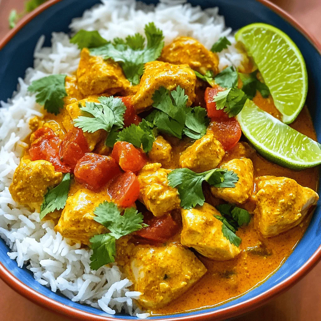 Um ein köstliches Hähnchen-Curry zu zaubern, brauchst du folgende Zutaten: - 500 g Hähnchenbrust, in mundgerechte Stücke geschnitten - 1 große Zwiebel, fein gehackt - 2 Knoblauchzehen, gepresst - 1 Esslöffel Ingwer, gerieben - 1 Esslöffel Currypulver - 1 Teelöffel gemahlener Kurkuma - 1 Teelöffel Garam Masala - 400 ml Kokosmilch - 1 Dose (400 g) gewürfelte Tomaten - 2 Esslöffel Pflanzenöl - Salz und Pfeffer nach Geschmack - Frische Korianderblätter zum Garnieren - Gekochter Reis zum Servieren Frische Zutaten machen das Curry noch besser. Du kannst frische Korianderblätter oder sogar frischen Ingwer verwenden. Achte darauf, dass die Zwiebeln und Tomaten reif sind. Sie geben mehr Geschmack. Wenn du noch mehr frische Aromen willst, füge Limettensaft hinzu. Das macht das Curry spritziger. Wenn du kein Currypulver hast, kannst du auch andere Gewürze verwenden. Probiere Kreuzkümmel oder Paprika. Diese Gewürze bringen eine neue Note ins Gericht. Für eine cremigere Konsistenz kannst du auch Joghurt anstelle von Kokosmilch nutzen. Wenn du Gemüse magst, füge Erbsen oder Spinat hinzu. Diese Optionen machen das Curry gesünder und bunter. Für das vollständige Rezept, schau dir das [Full Recipe] an. Vorbereitung ist der Schlüssel zu einem guten Hähnchen-Curry. Beginne mit dem Schneiden des Hähnchens. Du brauchst 500 g Hähnchenbrust. Teile sie in kleine Stücke. Dann hacke die große Zwiebel fein. Du benötigst auch 2 Knoblauchzehen. Presse sie und füge 1 Esslöffel Ingwer hinzu. Dieser gibt dem Gericht einen tollen Geschmack. Halte alle Gewürze bereit: 1 Esslöffel Currypulver, 1 Teelöffel Kurkuma und 1 Teelöffel Garam Masala. Diese helfen, das Curry würzig zu machen. Schließlich brauchst du 400 ml Kokosmilch und 1 Dose gewürfelte Tomaten. Diese machen das Curry cremig und lecker. Jetzt kommt der Spaß! Erhitze 2 Esslöffel Pflanzenöl in einem großen Topf. Wenn das Öl heiß ist, füge die Zwiebel hinzu. Brate sie für 5-7 Minuten, bis sie weich ist. Jetzt gib den Knoblauch und den Ingwer dazu. Koche sie für eine Minute. Das gibt einen tollen Duft! Mische dann die Gewürze unter. Röste sie 2 Minuten lang. Danach kommen die Hähnchenstücke in den Topf. Brate sie 5-6 Minuten lang an, bis sie leicht braun sind. Gieße die gewürfelten Tomaten und die Kokosmilch dazu. Rühre alles gut um. Lass das Curry etwa 20 Minuten köcheln. Rühre zwischendurch um, damit nichts anbrennt. Achte darauf, dass das Curry sanft köchelt. Wenn es zu schnell kocht, kann das Hähnchen zäh werden. Überprüfe die Würze am Ende des Kochens. Füge nach Belieben Salz und Pfeffer hinzu. Wenn das Curry fertig ist, lasse es für ein paar Minuten ruhen. Das macht es noch leckerer! Serviere es über Reis und mit frischen Korianderblättern für das beste Ergebnis. Für die vollständige Anleitung, schaue dir das Full Recipe an. Ein häufiger Fehler ist, die Gewürze nicht lange genug zu rösten. Das Rösten bringt den vollen Geschmack. Achte darauf, die Zwiebeln gut zu bräunen. So bekommst du mehr Tiefe. Ein weiterer Fehler ist, das Hähnchen zu lange zu kochen. Das macht es trocken. Überprüfe das Hähnchen nach der angegebenen Zeit. Es sollte zart und saftig sein. Um zartes Hähnchen zu bekommen, schneide die Brust in gleichmäßige Stücke. So garen sie gleichmäßig. Brate das Hähnchen nur kurz an, bevor du die Flüssigkeiten hinzufügst. So kannst du den Saft im Hähnchen halten. Lasse das Curry nach dem Kochen ruhen. Das hilft den Aromen, sich zu setzen. Schmecke das Curry während des Kochens ab. Du kannst mehr Salz oder Pfeffer hinzufügen. Wenn dir das Curry zu scharf ist, füge etwas Kokosmilch hinzu. Das macht es milder. Experimentiere mit frischen Kräutern. Koriander bringt Frische. Für mehr Tiefe kannst du auch Limettensaft hinzufügen. Für die genauen Schritte und die vollständige Anleitung schaue dir das Full Recipe an. {{image_4}} Wenn du eine vegetarische Variante suchst, probiere Tofu. Tofu nimmt den Geschmack der Gewürze gut auf. Schneide den Tofu in Würfel und brate ihn, bis er goldbraun ist. Dann füge ihn wie das Hähnchen hinzu. Diese Option ist gesund und lecker. Du kannst auch extra Gemüse hinzufügen, um das Gericht noch nahrhafter zu machen. Du kannst viele verschiedene Gemüsesorten in dein Curry einfügen. Karotten, Paprika und Erbsen machen das Curry bunt und schmackhaft. Schneide das Gemüse klein, damit es schnell gart. Füge es nach den ersten 10 Minuten Garzeit hinzu. So bleibt das Gemüse knackig und frisch. Diese Variationen bringen viel Farbe und Vitamine in dein Gericht. Liebst du es scharf? Füge mehr Gewürze hinzu, um das Curry zu schärfen. Chili-Flocken oder frische Chilis sind perfekt dafür. Beginne mit einer kleinen Menge und taste dich langsam voran. Du kannst auch scharfe Currypaste verwenden. So erhältst du einen intensiven Geschmack. Diese scharfe Variante wird für viele ein Hit sein! Für das komplette Rezept, schau dir die [Full Recipe] an. Um dein einfaches Hähnchen-Curry frisch zu halten, kühle es schnell ab. Stelle sicher, dass das Curry auf Raumtemperatur abgekühlt ist, bevor du es in den Kühlschrank stellst. Verwende einen luftdichten Behälter. So bleibt der Geschmack besser erhalten. Achte darauf, dass der Behälter nicht zu voll ist, damit die Luft zirkulieren kann. Das Hähnchen-Curry hält im Kühlschrank etwa 3 bis 4 Tage. Achte darauf, es gut zu verschließen. Wenn du es länger aufbewahren möchtest, friere es ein. Im Gefrierschrank bleibt es bis zu 3 Monate frisch. Vergiss nicht, das Curry in Portionen aufzuteilen. So kannst du immer nur das auftauen, was du benötigst. Zum Wiederaufwärmen kannst du das Curry in einem Topf bei mittlerer Hitze erwärmen. Rühre es gut um, damit es gleichmäßig warm wird. Du kannst auch etwas Wasser oder Kokosmilch hinzufügen, wenn es zu dick ist. Alternativ kannst du die Mikrowelle nutzen. Erwärme das Curry in kurzen Intervallen und rühre zwischendurch um, damit es nicht anbrennt. So bleibt das Hähnchen-Curry lecker und saftig. Um dein Curry milder zu machen, gibt es einige einfache Tricks. Du kannst mehr Kokosmilch hinzufügen. Die Süße der Kokosmilch mildert die Gewürze. Du kannst auch etwas Joghurt oder Sahne unterrühren. Diese Zutaten machen das Curry cremiger und sanfter. Verwende weniger Currypulver oder Gewürze. Beginne mit einer kleinen Menge und taste dich langsam vor. So behältst du die Kontrolle über den Geschmack. Zu Hähnchen-Curry passen viele leckere Beilagen. Gekochter Reis ist die klassische Wahl. Er nimmt die Soße gut auf und ergänzt die Aromen. Naan-Brot ist auch eine tolle Option. Du kannst es nutzen, um die Soße aufzutunken. Für einen gesunden Touch kannst du einen frischen Salat servieren. Ein Gurkensalat oder ein Tomatensalat passen gut dazu. Außerdem sind gedämpfte Gemüse wie Brokkoli oder Karotten eine nahrhafte Ergänzung. Das Hähnchen-Curry kannst du gut im Kühlschrank aufbewahren. Es hält sich dort etwa 3 bis 4 Tage. Stelle sicher, dass du es in einem luftdichten Behälter lagerst. Wenn du das Curry länger aufbewahren möchtest, friere es ein. Im Gefrierschrank bleibt es bis zu 3 Monate frisch. Zum Wiederaufwärmen erwärmst du es einfach auf dem Herd oder in der Mikrowelle. Achte darauf, dass es gut durchgeheizt ist, bevor du es servierst. In diesem Blogbeitrag haben wir die notwendigen Zutaten für ein einfaches Hähnchen-Curry besprochen. Außerdem habe ich euch eine schrittweise Anleitung gegeben, um das Gericht schnell zu kochen. Wir haben nützliche Tipps geteilt, um häufige Fehler zu vermeiden und den Geschmack anzupassen. Variationen wie die vegetarische Option und Schärfegrade wurden ebenfalls behandelt. Denkt daran, das Curry richtig zu lagern und aufzuwärmen. Macht das Curry zu eurem neuen Lieblingsgericht!