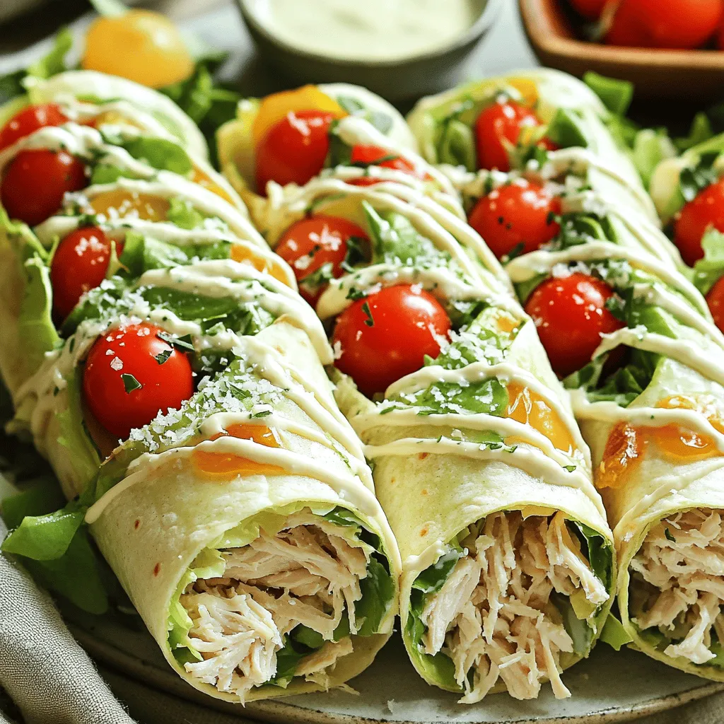 Um die perfekten Hähnchen Caesar Wraps zu machen, brauchen wir frische und leckere Zutaten. Hier ist die Liste der Hauptzutaten: - 2 Tassen gekochtes Hähnchen, zerkleinert oder gewürfelt - 1 Tasse Römersalat, gehackt - ½ Tasse Caesar-Dressing - ½ Tasse geriebener Parmesan - 1 Tasse Kirschtomaten, halbiert - 4 große Vollkorn-Tortillas Diese Zutaten sind einfach zu finden. Verwende frisches Hähnchen für den besten Geschmack. Zusätzlich zu den Hauptzutaten brauchst du einige Gewürze und Beilagen: - Salz und Pfeffer nach Geschmack - Optional: Croutons für extra Crunch Die Gewürze sind wichtig. Sie bringen den Geschmack hervor. Croutons sind eine tolle Ergänzung. Sie geben den Wraps einen knusprigen Biss. Die Auswahl der Zutaten kann einen großen Unterschied machen. Hier sind einige Tipps: - Wähle frisches Hähnchen, wenn möglich. Tiefgefrorenes Hähnchen kann auch verwendet werden, aber frisch ist besser. - Der Römersalat sollte knackig und grün sein. Vermeide welke Blätter. - Achte auf hochwertiges Caesar-Dressing. Ein gutes Dressing hebt den Geschmack der Wraps. - Verwende reifen Parmesan. Frisch geriebener Käse schmeckt am besten. Mit diesen Tipps stellst du sicher, dass deine Hähnchen Caesar Wraps lecker und gesund sind. Wenn du mehr über die Zubereitung erfahren möchtest, schau dir das Full Recipe an. Zuerst bereite ich das Hähnchen und den Salat vor. Ich nehme 2 Tassen gekochtes Hähnchen und zerkleinere es. Das Hähnchen kann auch gewürfelt werden. Dann nehme ich 1 Tasse Römersalat und hacke ihn klein. Ich mag, wie frisch der Salat aussieht. Für etwas Farbe füge ich 1 Tasse halbierte Kirschtomaten hinzu. Diese bringen Süße und Frische in die Wraps. In einer großen Schüssel vermenge ich das Hähnchen, den Salat und die Kirschtomaten. Ich gebe ½ Tasse geriebenen Parmesan dazu. Dieser Käse macht das Ganze cremiger. Dann gieße ich ½ Tasse Caesar-Dressing über die Mischung. Ich würze mit Salz und Pfeffer nach Geschmack. Mit einem Löffel rühre ich alles sanft um, bis es gut vermischt ist. Nun kommt der spannende Teil: die Wraps zusammenstellen. Ich nehme eine große Tortilla und lege sie flach auf eine saubere Fläche. In die Mitte dieser Tortilla gebe ich eine Kelle von der Hähnchen-Caesar-Mischung. Ich lasse an den Rändern Platz, damit ich die Tortilla gut rollen kann. Optional streue ich einige Croutons auf die Füllung. Diese geben extra Crunch und das macht Spaß! Jetzt falte ich die Seiten der Tortilla nach innen. Dann rolle ich die Tortilla von unten straff auf. So bleibt die Füllung schön drin. Ich wiederhole diesen Vorgang mit den restlichen Tortillas. Wenn ich fertig bin, schneide ich jeden Wrap diagonal in zwei Hälften. Das macht das Essen einfacher und sieht gut aus! Für die Präsentation lege ich die Wraps auf eine große Platte. Ich stelle eine kleine Schüssel mit extra Caesar-Dressing zum Dippen daneben. Das sieht nicht nur toll aus, sondern macht auch Spaß. Um die Wraps noch schöner zu machen, garniere ich sie mit einem Hauch Parmesan und frischen Kräutern. Diese kleinen Details bringen Farbe und Frische. Jetzt sind die Wraps bereit, serviert zu werden. Sie sind perfekt für einen schnellen Mittagssnack oder eine leichte Abendmahlzeit. Wenn du mehr erfahren möchtest, schau dir das Full Recipe an! Ein häufiger Fehler ist, das Hähnchen nicht gut zu würzen. Salz und Pfeffer sind wichtig. Sie bringen den Geschmack hervor. Ein weiterer Fehler ist, die Tortilla zu überfüllen. Das macht das Rollen schwer. Verwende weniger Füllung, um es einfacher zu machen. Achte darauf, die Tortilla nicht zu zerreißen. Frische Tortillas sind flexibler und halten besser. Um die Textur zu verbessern, füge Croutons hinzu. Sie geben einen tollen Crunch. Frische Kräuter wie Petersilie oder Basilikum machen den Wrap frisch. Verwende auch frisch geriebenen Parmesan. Das sorgt für mehr Geschmack als fertiger Käse. Wenn du das Dressing selbst machst, kannst du die Aromen anpassen. Mische etwas Zitronensaft für Frische. Die Zubereitung dauert nur 15 Minuten. Das ist schnell und einfach. Nutze die Zeit, um alles vorzubereiten. Schneide das Gemüse und das Hähnchen im Voraus. Das macht das Zusammenstellen schneller. Bereite die Wraps gleich vor, wenn du Gäste hast. Du kannst sie auch im Kühlschrank lagern. Sie schmecken frisch und lecker, wenn du sie servierst. Für das vollständige Rezept, schau dir die Leckeren Hähnchen Caesar Wraps an. {{image_4}} Die Hähnchen Caesar Wraps sind vielseitig. Du kannst die Zutaten leicht anpassen. Probiere zum Beispiel geräucherten Lachs oder Thunfisch für einen anderen Geschmack. Auch gegrilltes Gemüse wie Zucchini oder Paprika bringt frische Aromen. Für mehr Schärfe füge Jalapeños hinzu. Du wirst überrascht sein, wie lecker diese Alternativen sind. Für eine vegetarische Option nimm einfach gegrillten Tofu oder Kichererbsen. Diese geben den Wraps eine tolle Textur. Um es vegan zu halten, ersetze das Caesar-Dressing durch ein veganes Rezept. Ein Dressing aus Cashewkernen oder Avocado passt gut. So kannst du die Wraps jeder Diät anpassen. Nutze saisonale Zutaten für mehr Geschmack und Frische. Im Sommer sind frische Gurken oder Radieschen toll. Im Herbst kannst du gebratene Kürbisstücke hinzufügen. Diese Zutaten bringen Farbe und Nährstoffe in deine Wraps. Denke daran, dass die Verwendung von saisonalen Zutaten auch nachhaltig ist. Du tust etwas Gutes für die Umwelt und für deinen Gaumen. Um die Wraps frisch zu halten, lege sie in einen luftdichten Behälter. Du kannst auch Frischhaltefolie verwenden. Achte darauf, die Wraps nicht übereinander zu stapeln. Dadurch vermeidest du zerdrückte Wraps. Wenn du die Wraps einfrierst, schneide sie in Portionen. So kannst du sie später leichter aufwärmen. Im Kühlschrank halten die Hähnchen Caesar Wraps etwa drei Tage. Achte darauf, sie gut verpackt zu lagern. Im Tiefkühler bleiben die Wraps bis zu drei Monate frisch. Stelle sicher, dass sie gut verpackt sind, um Gefrierbrand zu vermeiden. So bleiben sie geschmackvoll und lecker. Zum Wiederaufwärmen nimm die Wraps aus dem Kühlschrank oder Tiefkühler. Wenn sie gefroren sind, lasse sie zuerst im Kühlschrank auftauen. Du kannst die Wraps in einer Pfanne oder im Ofen erhitzen. Dies sorgt für einen knusprigen Wrap. Wenn du sie in der Mikrowelle aufwärmst, lege ein feuchtes Papiertuch darüber. So bleiben sie nicht trocken. Die Hähnchen Caesar Wraps bleiben im Kühlschrank bis zu drei Tage frisch. Wickeln Sie sie gut in Frischhaltefolie oder legen Sie sie in einen luftdichten Behälter. So bleibt die Füllung saftig und der Wrap weich. Vermeiden Sie es, die Wraps mit Dressing zu füllen, wenn Sie sie aufbewahren. Das kann den Wrap matschig machen. Fügen Sie das Dressing besser kurz vor dem Essen hinzu. Ja, Sie können das Caesar-Dressing ganz einfach selbst machen. Mischen Sie dazu Mayonnaise, Olivenöl, Zitronensaft, Knoblauch und Parmesan. Fügen Sie etwas Worcestershiresauce und Senf hinzu, um den Geschmack zu verstärken. Eine Prise Salz und Pfeffer sorgt für die richtige Würze. Probieren Sie verschiedene Mengen, um den Geschmack nach Ihrem Wunsch anzupassen. Selbstgemachtes Dressing ist frisch und sehr lecker! Vollkorn-Tortillas sind perfekt für die Hähnchen Caesar Wraps. Sie sind gesund und halten die Füllung gut. Wenn Sie etwas anderes ausprobieren möchten, verwenden Sie auch Spinattortillas oder Mehltortillas. Diese bringen Farbe und Geschmack ins Spiel. Achten Sie darauf, dass die Tortillas weich sind. So lassen sie sich leichter rollen und schneiden. Zusammenfassend waren die Hähnchen Caesar Wraps einfach und lecker. Wir haben wichtige Zutaten, Zubereitungsschritte und Tipps zur Vermeidung von Fehlern besprochen. Denke daran, kreative Variationen auszuprobieren und die Wraps richtig zu lagern. Mit diesen Informationen kannst du die besten Wraps für dich machen. Viel Spaß beim Kochen und Genießen!