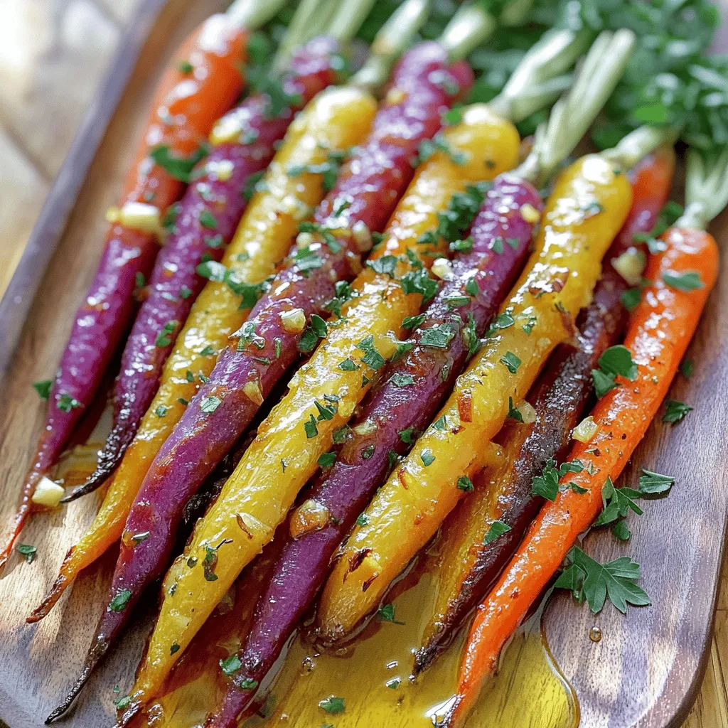 - 1 Bund Regenbogenmöhren (ca. 450 g), geschält und in gleichmäßige Stücke geschnitten - 3 Esslöffel Olivenöl - 3 Knoblauchzehen, fein gehackt - 1 Teelöffel frischer Rosmarin, fein gehackt - 1 Teelöffel frischer Thymian, fein gehackt - 1 Teelöffel frische Petersilie, fein gehackt - 1 Esslöffel Honig oder Ahornsirup - Salz und Pfeffer nach Geschmack - Schale von 1 Zitrone Regenbogenmöhren sind nicht nur bunt, sie sind auch sehr lecker. Sie bringen Farbe auf den Tisch. Diese Möhren sind süß und knackig. Ich mag, wie sie beim Rösten eine schöne Karamellisierung bekommen. Für das Rezept brauchen wir gutes Öl. Ich empfehle Olivenöl, da es den Möhren einen tollen Geschmack gibt. Die Kräuter sind wichtig. Frischer Knoblauch bringt einen tollen Duft. Rosmarin und Thymian geben Tiefe. Petersilie sorgt für einen frischen Abschluss. Die Zitrone bringt etwas Säure. Das macht das Gericht lebendig. Honig oder Ahornsirup geben eine süße Note, die super passt. Das vollständige Rezept ist einfach und schnell. Es eignet sich gut für ein Abendessen oder eine Feier. Beginnen Sie mit den Regenbogenmöhren. Schälen Sie sie und schneiden Sie sie in gleichmäßige Stücke. Dies sorgt dafür, dass sie gleichmäßig garen. Dann nehmen Sie frische Kräuter wie Rosmarin, Thymian und Petersilie. Hacken Sie diese fein. Das gibt dem Gericht einen tollen Geschmack. Heizen Sie den Ofen auf 220 °C vor. Ein warmer Ofen hilft beim Rösten. Jetzt kommt der spaßige Teil! Nehmen Sie eine große Schüssel. Geben Sie das Olivenöl, den gehackten Knoblauch, die geschnittenen Kräuter, Honig und die Zitronenschale hinein. Fügen Sie Salz und Pfeffer nach Geschmack hinzu. Mischen Sie alles gut. Rühren Sie, bis sich die Aromen verbinden. Geben Sie dann die geschnittenen Möhren dazu. Werfen Sie sie vorsichtig in der Mischung, bis sie gut bedeckt sind. So nehmen sie viel Geschmack auf. Nehmen Sie ein Backblech und legen Sie es mit Backpapier aus. Verteilen Sie die Möhren gleichmäßig darauf. Achten Sie darauf, dass sie nicht übereinander liegen. So werden sie schön knusprig. Rösten Sie die Möhren im Ofen für 20 bis 25 Minuten. Wenden Sie sie nach der Hälfte der Zeit. So bräunen sie gleichmäßig. Nach dem Rösten nehmen Sie das Blech heraus. Mischen Sie die Möhren mit etwas gehackter Petersilie. Das bringt Farbe und Frische. Für das vollständige Rezept, schauen Sie sich das [Full Recipe] an. Die richtige Temperatur ist entscheidend. Ich empfehle, den Ofen auf 220 °C vorzuheizen. Diese Hitze sorgt für eine schöne Karamellisierung der Möhren. Eine gleichmäßige Röstaroma entsteht, wenn du die Möhren in einer einzigen Schicht auf das Backblech legst. Die Verwendung von Backpapier hilft, damit die Möhren nicht ankleben. So bleibt die Reinigung einfach. Variationen der Kräuter geben deinem Gericht eine persönliche Note. Du kannst Rosmarin, Thymian oder Petersilie verwenden. Auch frische Kräuter wie Basilikum oder Oregano eignen sich gut. Für würzigere Akzente füge etwas Paprika oder Kreuzkümmel hinzu. Diese Gewürze machen die Röstaromen noch interessanter. Für die Präsentation kannst du die gerösteten Möhren auf einer schönen Platte anrichten. Träufle etwas vom übrig gebliebenen Öl darüber. Das gibt zusätzlichen Geschmack. Garnieren mit frischen Kräutern macht das Gericht bunt und einladend. Als Beilagen bieten sich Quinoa oder ein einfacher grüner Salat an. Diese Kombination schmeckt klasse und sieht toll aus. {{image_4}} Ich liebe es, das Rezept für Knoblauch-Kräuter-Röstgemüse mit Regenbogen-Möhren je nach Saison anzupassen. Im Frühling können Sie zum Beispiel zarte Spargelstücke hinzufügen. Im Herbst eignen sich geröstete Kürbiswürfel sehr gut. Diese Gemüse bringen Farbe und Geschmack. Die Kräuter können Sie je nach Saison ändern. Im Frühling sind frische Kräuter wie Bärlauch oder Estragon perfekt. Im Winter verwende ich oft Thymian und Rosmarin, die robust und aromatisch sind. Diese Anpassungen machen das Gericht immer wieder neu. Für Menschen mit Glutenunverträglichkeit ist dieses Rezept von Natur aus glutenfrei. Achten Sie darauf, dass alle Zutaten, die Sie verwenden, ebenfalls glutenfrei sind. Verwenden Sie frische Kräuter und hochwertiges Öl, um den besten Geschmack zu erzielen. Wenn Sie eine glutenfreie Diät befolgen, können Sie auch andere Gemüsesorten ausprobieren. Zucchini oder Süßkartoffeln sind tolle Optionen, die gut rösten. Wenn Sie eine vegane Ernährung haben, ist das Rezept sehr anpassbar. Statt Honig können Sie einfach Ahornsirup oder Sojasirup verwenden. Diese Alternativen geben der Mischung die nötige Süße. Die Kombination aus den süßen Möhren und dem salzigen Knoblauch bleibt gleich. Achten Sie darauf, dass der Sirup von guter Qualität ist. So bleibt der Geschmack frisch und lecker. Für das vollständige Rezept schauen Sie sich das [Full Recipe] an. Lassen Sie die Röstmöhren zuerst abkühlen. Dann können Sie sie in einem luftdichten Behälter aufbewahren. Im Kühlschrank halten sie sich gut für 3 bis 5 Tage. Wenn Sie mehr Zeit sparen möchten, können Sie die Reste einfrieren. - Um sie einzufrieren, legen Sie die Möhren auf ein Backblech. Achten Sie darauf, dass sie sich nicht berühren. Frieren Sie sie so für etwa 1 bis 2 Stunden ein. Danach können Sie die Möhren in einen Gefrierbeutel umfüllen. Diese Methode hilft, Klumpenbildung zu vermeiden. Sie sind dann bis zu 3 Monate haltbar. Um die Röstmöhren wieder warm zu machen, gibt es einige einfache Wege. Die beste Methode ist, sie im Ofen zu erwärmen. Heizen Sie den Ofen auf 180 °C vor. Legen Sie die Möhren auf ein Backblech und rösten Sie sie für 10–15 Minuten. So bleiben sie knusprig. Eine andere Methode ist die Mikrowelle. Legen Sie die Möhren in eine mikrowellengeeignete Schüssel. Decken Sie die Schüssel ab und erwärmen Sie sie in 1-Minuten-Intervallen, bis sie warm sind. Achten Sie darauf, sie nicht zu lange zu erhitzen, damit sie nicht matschig werden. Geröstete Möhren halten sich gut im Kühlschrank. Sie sind bis zu fünf Tage frisch. Bewahre sie in einem luftdichten Behälter auf. So bleiben sie zart und schmackhaft. Wenn du sie länger aufbewahren möchtest, kannst du sie auch einfrieren. Ja, du kannst andere Gemüsesorten hinzufügen. Zum Beispiel kannst du Zucchini, Paprika oder Süßkartoffeln verwenden. Diese passen gut zu den Regenbogenmöhren. Achte darauf, die Stücke gleichmäßig zu schneiden. So garen sie gleich schnell. Um das Rezept für weniger Portionen anzupassen, reduziere einfach die Zutaten. Halbiere die Menge an Möhren und Kräutern. Du kannst auch die Ölmengen anpassen. Achte darauf, die Garzeit im Ofen zu überprüfen. Kleinere Portionen brauchen oft weniger Zeit. Die Nährwerte variieren leicht. Eine Portion hat etwa 80 Kalorien. Sie enthält viele Ballaststoffe und Vitamine. Besonders Vitamin A und K sind reichlich vorhanden. Diese Nährstoffe unterstützen die Gesundheit und das Wohlbefinden. Das vollständige Rezept findest du unter dem Titel Knoblauch-Kräuter-Röstgemüse mit Regenbogen-Möhren. Dort sind alle Zutaten und Schritte genau aufgelistet. Sie helfen dir, die perfekten gerösteten Möhren zuzubereiten. In diesem Artikel haben wir die Vorbereitung und das Rösten von Regenbogenmöhren behandelt. Wir haben gelernt, welche Zutaten nötig sind, wie man sie zubereitet und Tipps für den perfekten Geschmack erhält. Du kannst die Röstmöhren leicht abwandeln und an deine Vorlieben anpassen. Denke auch an die Aufbewahrung der Reste. Mit diesen einfachen Schritten bereitest du ein köstliches Gericht zu. Experimentiere und finde deine eigenen Favoriten. So wird Kochen einfach und spannend!