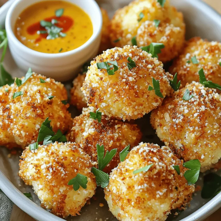 - 1 mittelgroßer Kopf Blumenkohl, in mundgerechte Röschen geschnitten - 1 Tasse Semmelbrösel (vorzugsweise Panko für extra Knusprigkeit) - ½ Tasse geriebener Parmesan - 2 Teelöffel Knoblauchpulver - 1 Teelöffel Zwiebelpulver - 1 Teelöffel geräuchertes Paprikapulver - ½ Teelöffel Salz - ¼ Teelöffel schwarzer Pfeffer - 2 große Eier, leicht verquirlt Die Hauptzutaten sind einfach und leicht zu finden. Blumenkohl ist die Basis. Er bringt eine tolle Textur. Die Semmelbrösel und der Parmesan sorgen für die Knusprigkeit. Gewürze wie Knoblauch und Paprika bringen den Geschmack. Eier helfen dabei, die Panade zu halten. - 2 Esslöffel frische Petersilie, gehackt (zur Garnitur) - Optional: Ihre Lieblings-Dip-Sauce (z.B. Ranch, Sriracha oder Tzatziki) Die frische Petersilie verleiht dem Gericht Farbe. Sie macht die Bissen appetitlicher. Die Wahl der Dip-Sauce ist wichtig. Eine gute Sauce macht alles besser. Probieren Sie verschiedene Dips aus, um Ihre Favoriten zu finden. Für das vollständige Rezept schauen Sie bitte hier: [Full Recipe]. Zuerst schneiden Sie einen mittelgroßen Kopf Blumenkohl in mundgerechte Röschen. Achten Sie darauf, dass alle Stücke etwa gleich groß sind. So garen sie gleichmäßig. Während Sie den Blumenkohl schneiden, heizen Sie Ihre Luftfritteuse auf 200 °C vor. Lassen Sie sie etwa 5 Minuten laufen, damit sie heiß wird. Jetzt tauchen Sie jedes Blumenkohlröschen in die verquirlten Eier. Lassen Sie überschüssige Flüssigkeit abtropfen. Dies hilft der Panade, besser zu haften. Danach wenden Sie das Röschen in der Semmelbrösel-Mischung. Drücken Sie leicht, damit die Panade gut haftet. Diese Mischung sorgt für einen knusprigen Biss. Legen Sie die panierten Blumenkohlbissen in den Korb der Luftfritteuse. Achten Sie darauf, dass sie in einer einzigen Schicht liegen. So kann die heiße Luft zirkulieren. Frittieren Sie die Bissen für 12-15 Minuten. Schütteln Sie den Korb zur Halbzeit, damit sie gleichmäßig bräunen. Nach dem Kochen nehmen Sie die Bissen vorsichtig heraus. Streuen Sie frische Petersilie zur Garnitur darüber. Servieren Sie die Blumenkohlbissen sofort mit Ihrer Lieblings-Dip-Sauce. Für das vollständige Rezept schauen Sie bitte bei [Full Recipe]. Um die perfekten knusprigen Air Fryer Blumenkohl Bites zu machen, empfehle ich die Verwendung von Panko. Panko ist leichter und luftiger als normale Semmelbrösel. Es sorgt für eine extra knusprige Textur. Wenn Sie Panko benutzen, wird jede Bissen außen schön goldbraun. Ein weiterer Tipp ist, die Blumenkohlröschen schichtweise zu frittieren. Wenn Sie zu viele Bissen auf einmal machen, dampfen sie. Dies lässt sie weich werden, anstatt knusprig. Arbeiten Sie in kleinen Chargen, um sicherzustellen, dass jeder Bissen gleichmäßig gart und schön knusprig bleibt. Seien Sie kreativ mit den Gewürzen! Sie können die Gewürze anpassen, um verschiedene Geschmäcker zu testen. Zum Beispiel können Sie Cayennepfeffer für Schärfe hinzufügen oder italienische Kräuter für einen anderen Geschmack. Auch die Käse- und Dip-Saucen können variieren. Wenn Sie keinen Parmesan mögen, probieren Sie Cheddar oder einen veganen Käse. Für Dips können Sie verschiedene Saucen wie Salsa oder Guacamole verwenden. So bleibt das Rezept spannend und vielseitig! {{image_4}} Um deine Blumenkohlbissen frisch zu halten, lege sie in einen luftdichten Behälter. Der Kühlschrank ist der beste Ort für die Aufbewahrung. So bleiben sie bis zu drei Tage gut. Wenn du die Bissen in einer Schicht anordnest, vermeidest du, dass sie zusammenkleben. Wenn du sie länger aufbewahren möchtest, friere sie ein. So halten sie bis zu einem Monat. Stelle sicher, dass sie gut eingepackt sind, um Gefrierverbrennungen zu vermeiden. Um die Blumenkohlbissen wieder warm zu machen, benutze die Luftfritteuse. Stelle sie auf 180 °C (350 °F) und erwärme sie für etwa 5 bis 7 Minuten. So bleiben sie knusprig und lecker. Vermeide es, sie in der Mikrowelle aufzuwärmen. Die Mikrowelle macht sie oft matschig. Wenn du die Bissen richtig lagerst und erwärmst, bleibt ihr Geschmack und ihre Textur perfekt. So kannst du die restlichen Bissen genießen, als wären sie frisch zubereitet. Pro Portion haben die knusprigen Air Fryer Blumenkohl Bissen etwa 250 Kalorien. Sie enthalten: - 10 g Protein - 15 g Fett - 20 g Kohlenhydrate Blumenkohl ist sehr nahrhaft. Er hat wenig Kalorien, aber viele Ballaststoffe. Diese Ballaststoffe helfen deinem Magen und fördern die Verdauung. Blumenkohl ist auch reich an Vitaminen. Besonders Vitamin C und K sind wichtig für dein Immunsystem. Außerdem enthält er Antioxidantien, die Entzündungen reduzieren. Wenn du glutenfrei essen möchtest, kannst du glutenfreie Semmelbrösel verwenden. Es gibt viele Marken, die gute Optionen bieten. So bleiben die Bissen knusprig und lecker. Für vegetarische Variationen kannst du den Parmesan weglassen oder durch einen pflanzlichen Käse ersetzen. Das sorgt dafür, dass die Blumenkohlbissen auch für Veganer geeignet sind. Du kannst auch andere Gewürze hinzufügen, um den Geschmack zu variieren. Die Blumenkohlbissen sind im Kühlschrank etwa 3-4 Tage haltbar. Bewahre sie in einem luftdichten Behälter auf. So bleiben sie frisch und lecker. Wenn du sie länger aufbewahren willst, friere sie ein. Gefrorene Blumenkohlbissen sind bis zu 3 Monate haltbar. Achte darauf, sie gut zu verpacken, damit sie nicht austrocknen. Ja, du kannst gefrorenen Blumenkohl verwenden. Achte darauf, ihn vorher gut abzutropfen. Dies hilft, die Bissen knusprig zu machen. Ich empfehle, gefrorenen Blumenkohl zunächst zu blanchieren. Blanchiere ihn für 2-3 Minuten in kochendem Wasser. Danach gut abtropfen und abkühlen lassen, bevor du ihn panierst. So bekommst du ein besseres Ergebnis. Die Blumenkohlbissen sind nicht vegan, da sie Eier enthalten. Du kannst jedoch eine vegane Alternative verwenden. Ersetze die Eier durch Leinsamen oder Chiasamen. Mische 1 Esslöffel Leinsamen oder Chiasamen mit 2,5 Esslöffeln Wasser. Lass diese Mischung einige Minuten stehen, bis sie dick wird. Nutze diese Mischung dann zum Panieren der Blumenkohlröschen. So kannst du die Bissen vegan genießen. Diese Blumenkohlbissen sind großartig, lecker und einfach zu machen. Wir haben die Hauptzutaten besprochen: Blumenkohl, Semmelbrösel, Parmesan, Eier und Gewürze. Auch die Zubereitung in der Luftfritteuse und die besten Tipps für perfekte Ergebnisse haben wir behandelt. Vergiss nicht, kreativ mit Gewürzen und Dips zu sein. Lagerung und Wiedererwärmung sind wichtig für den Genuss. Diese Bissen sind nicht nur gesund, sondern auch vielseitig. Probiere es aus und genieße!