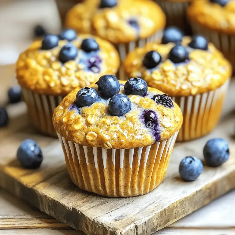 Die Hauptzutaten machen die Muffins lecker und gesund. Hier sind die Zutaten: - 1 Tasse zarte Haferflocken - 1 Tasse Vollkornmehl - 1/2 Tasse Mandelmilch (oder Milch nach Wahl) - 1/3 Tasse Honig oder Ahornsirup - 1 reife Banane, zerdrückt - 1/4 Tasse ungesüßtes Apfelmus - 1 Teelöffel Backpulver - 1/2 Teelöffel Natron - 1/2 Teelöffel Salz - 1 Teelöffel Vanilleextrakt - 1 Tasse frische oder gefrorene Heidelbeeren - Optional: 1/4 Teelöffel Zimt Diese Zutaten geben den Muffins eine tolle Textur und einen frischen Geschmack. Die Banane sorgt für Süße, und die Heidelbeeren bringen Farbe. Es gibt viele Möglichkeiten, die Zutaten zu variieren. Hier sind einige Ideen: - Ersetzen Sie Mandelmilch durch Hafermilch oder Kuhmilch. - Nutzen Sie Kokosblütenzucker anstelle von Honig oder Ahornsirup. - Fügen Sie Nüsse hinzu, wenn Sie mehr Crunch mögen. - Verwenden Sie glutenfreies Mehl, um die Muffins glutenfrei zu machen. Diese Optionen helfen, den Muffin nach Ihrem Geschmack anzupassen. So wird jeder Biss besonders. Um die Muffins noch gesünder zu machen, können Sie zusätzliche Zutaten hinzufügen: - Chiasamen oder Leinsamen für Omega-3-Fettsäuren. - Walnüsse oder Mandeln für gesunde Fette und Proteine. - Geriebene Karotten oder Zucchini für zusätzliche Vitamine. Mit diesen Ergänzungen machen Sie die Muffins noch nahrhafter. Jede Zutat bringt neue Vorteile, die Ihre Gesundheit unterstützen. Wenn Sie mehr über das Rezept erfahren möchten, schauen Sie sich das [Full Recipe] an. Heizen Sie den Ofen auf 180°C vor. Das ist die perfekte Temperatur. Nehmen Sie ein Muffinblech und legen Sie Papierförmchen hinein oder fetten Sie es leicht ein. So lassen sich die Muffins später gut herausnehmen. In einer großen Schüssel kombinieren Sie die folgenden Zutaten: - 1 Tasse zarte Haferflocken - 1 Tasse Vollkornmehl - 1 Teelöffel Backpulver - 1/2 Teelöffel Natron - 1/2 Teelöffel Salz - Optional: 1/4 Teelöffel Zimt Rühren Sie alles gut um. Mischen Sie die Zutaten gründlich, damit sie gleichmäßig verteilt sind. Das sorgt für einen gleichmäßigen Geschmack. In einer anderen Schüssel vermengen Sie: - 1/2 Tasse Mandelmilch (oder Milch nach Wahl) - 1/3 Tasse Honig oder Ahornsirup - 1 reife Banane, zerdrückt - 1/4 Tasse ungesüßtes Apfelmus - 1 Teelöffel Vanilleextrakt Rühren Sie diese Mischung, bis sie glatt ist. Gießen Sie dann die flüssigen Zutaten in die Schüssel mit den trockenen Zutaten. Falten Sie alles vorsichtig zusammen. Achten Sie darauf, nicht zu übermischen! Fügen Sie jetzt die Heidelbeeren hinzu. Nehmen Sie 1 Tasse frische oder gefrorene Heidelbeeren und falten Sie sie sanft unter den Teig. Vermeiden Sie es, die Beeren zu zerdrücken. Jetzt ist der Teig bereit für das Muffinblech. Verteilen Sie den Teig gleichmäßig. Füllen Sie jede Mulde bis zu 3/4 voll. Backen Sie die Muffins für 18 bis 20 Minuten. Ein Zahnstocher sollte sauber herauskommen, wenn Sie ihn in die Mitte stecken. Lassen Sie die Muffins einige Minuten im Blech abkühlen. Danach legen Sie sie auf ein Drahtgitter zum vollständigen Abkühlen. Genießen Sie Ihre gesunde Leckerei! Um die besten Muffins zu backen, befolge diese einfachen Tipps. Zuerst ist es wichtig, die Zutaten gut vorzubereiten. Stelle alle Zutaten bereit, bevor du anfängst. Das macht den Prozess leichter und schneller. Heize den Ofen immer vor. So bekommst du gleichmäßige Hitze und schöne Muffins. Verwende ein Muffinblech mit Papierförmchen. Das erleichtert das Herausnehmen und macht die Reinigung einfach. Um die Muffins saftig zu halten, achte darauf, die trockenen und flüssigen Zutaten nicht zu übermischen. Wenn du sie zu lange mischst, kann der Teig zäh werden. Eine reife Banane ist auch wichtig. Sie sorgt für Feuchtigkeit und Geschmack. Du kannst auch ungesüßtes Apfelmus verwenden, um die Feuchtigkeit zu erhöhen. Achte darauf, die Muffins nicht zu lange zu backen. Sie sollten goldbraun sein und ein Zahnstocher sollte sauber herauskommen. Die Wahl der Heidelbeeren ist entscheidend für den Geschmack. Verwende frische Heidelbeeren, wenn sie Saison haben. Sie sind saftig und süß. Wenn du gefrorene Heidelbeeren wählst, tau sie vorher auf und tupfe sie trocken. So wird der Teig nicht zu feucht. Achte darauf, dass die Beeren fest und prall sind. Vermeide matschige oder schimmelige Beeren. Sie verändern den Geschmack und die Textur der Muffins. Für das komplette Rezept, schau dir den Vollständigen Rezept an. {{image_4}} Wenn Sie die Haferflocken ersetzen wollen, probieren Sie Quinoa-Flocken oder gemahlene Mandeln. Diese Optionen bieten einen tollen Geschmack und viele Nährstoffe. Für das Mehl können Sie Kokosmehl verwenden. Es hat einen süßen Geschmack und ist glutenfrei. Fügen Sie Nüsse hinzu, um mehr Crunch zu erhalten. Walnüsse oder Mandeln passen gut zu Heidelbeeren. Wenn Sie Schokoladenstückchen lieben, verwenden Sie dunkle Schokolade für einen reichhaltigen Geschmack. Diese Zusätze machen die Muffins noch leckerer und sättigender. Für glutenfreie Muffins verwenden Sie glutenfreies Hafermehl und eine Pflanzenmilch. Diese Optionen sind einfach und lecker. Wenn Sie die Muffins vegan machen möchten, ersetzen Sie Honig durch Agavensirup. Auch die Eier sind nicht nötig, da die Banane genug Feuchtigkeit bietet. Wenn Sie mehr Ideen möchten, schauen Sie sich das [Full Recipe] an! Um die Frische Ihrer gesunden Heidelbeer-Hafermuffins zu bewahren, sollten Sie sie in einem luftdichten Behälter aufbewahren. Dies verhindert, dass sie trocken werden oder ihren Geschmack verlieren. Stellen Sie den Behälter an einen kühlen, dunklen Ort. So bleiben die Muffins bis zu fünf Tage frisch. Wenn Sie mehr Muffins gemacht haben, als Sie essen können, frieren Sie sie ein. Lassen Sie die Muffins vollständig abkühlen. Wickeln Sie jeden Muffin in Frischhaltefolie und legen Sie sie in einen gefriergeeigneten Beutel. Beschriften Sie den Beutel mit dem Datum. So bleiben die Muffins bis zu drei Monate haltbar. Zum Auftauen legen Sie die Muffins einfach bei Raumtemperatur für einige Stunden oder über Nacht in den Kühlschrank. Die Haltbarkeit Ihrer Muffins hängt von der Lagerung ab. Bei richtiger Lagerung sind sie bis zu fünf Tage bei Raumtemperatur haltbar. Im Kühlschrank halten sie sich bis zu einer Woche. Im Gefrierfach bleiben sie bis zu drei Monate frisch. So können Sie jederzeit ein gesundes Frühstück genießen! Um die Muffins gesünder zu machen, können Sie einige Änderungen vornehmen. Nutzen Sie weniger Honig oder Ahornsirup. Statten Sie die Muffins mit Nüssen aus, um gesunde Fette hinzuzufügen. Ersetzen Sie einen Teil des Mehls durch gemahlene Mandeln oder Kokosmehl. Sie können auch Chiasamen oder Leinsamen hinzufügen, um die Ballaststoffe zu erhöhen. Diese kleinen Anpassungen steigern den Nährwert und halten die Muffins lecker. Ja, Sie können die Muffins mit vielen anderen Früchten zubereiten. Probieren Sie Erdbeeren oder Himbeeren für einen fruchtigen Twist. Auch Bananen passen gut und sorgen für zusätzliche Süße. Äpfel verleihen einen knackigen Biss. Verwenden Sie je nach Saison frische oder gefrorene Früchte. Achten Sie darauf, die Früchte sanft zu falten, damit sie nicht zerdrückt werden. Wenn Sie Honig ersetzen möchten, gibt es viele Optionen. Sie können Agavendicksaft oder Ahornsirup verwenden. Diese sind ebenfalls flüssig und süß. Kokosblütenzucker ist eine weitere gute Wahl. Er hat einen milden Geschmack und ist weniger verarbeitet. Für eine zuckerfreie Option probieren Sie Stevia oder Erythrit. Diese Alternativen sind gesund und passen gut in das Rezept für die Muffins. Für gesunde Heidelbeer-Hafermuffins haben wir die besten Zutaten und Tipps geteilt. Die Schritte sind einfach und klar. Mit den richtigen Techniken und Variationen kannst du köstliche Muffins backen. Achte darauf, sie richtig zu lagern, um lange Freude daran zu haben. Du kannst sogar neue Zutaten ausprobieren, um sie noch besser zu machen. Viel Spaß beim Backen und Experimentieren mit diesen leckeren Muffins!