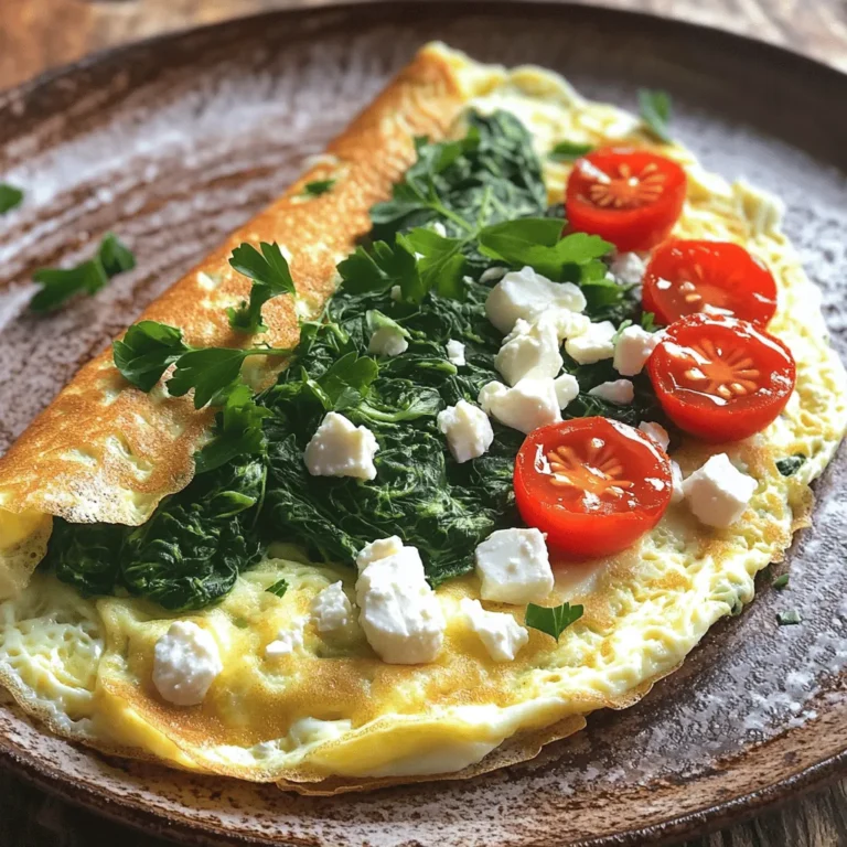 - 4 große Eiweiße - 1 Tasse frischer Spinat, grob gehackt - 1/4 Tasse Feta-Käse, zerbröselt - 1/4 Tasse Kirschtomaten, halbiert - 2 Esslöffel Zwiebel, fein gehackt - 1 Esslöffel Olivenöl - Salz und Pfeffer nach Geschmack - Frische Kräuter (wie Petersilie oder Dill) zur Garnitur Ich liebe es, mit frischen Zutaten zu kochen. Das ist der Schlüssel zu einem guten Omelett. Die Hauptzutaten sind einfach. Du brauchst nur Eiweiße, Spinat und Feta-Käse. Diese geben deinem Gericht Geschmack und eine schöne Farbe. Zusätzliche Zutaten bringen mehr Frische. Kirschtomaten sind süß und saftig. Zwiebeln sorgen für einen tollen Duft und Geschmack. Das Olivenöl hilft, alles gut zu braten. Salz und Pfeffer machen das Omelett perfekt. Frische Kräuter sind die Krönung. Wenn du mehr über die Zubereitung erfahren möchtest, schau dir das Full Recipe an. Es wird dir helfen, jeden Schritt zu meistern. Zuerst hacken Sie den Spinat grob. Ich finde, das macht ihn leichter zu essen. Dann nehmen Sie eine Zwiebel und schneiden sie in kleine Stücke. Halben Kirschtomaten aufschneiden ist der nächste Schritt. Zerbröseln Sie den Feta-Käse in einer kleinen Schüssel. Jetzt erhitzen Sie das Olivenöl in einer beschichteten Pfanne. Fügen Sie die Zwiebeln hinzu und dünsten Sie sie für etwa zwei Minuten. Sie sollten glasig werden. Geben Sie dann den Spinat in die Pfanne. Kochen Sie ihn für ein bis zwei Minuten, bis er zusammenfällt. In einer Schüssel schlagen Sie die Eiweiße auf, bis sie schaumig sind. Würzen Sie sie mit Salz und Pfeffer. Gießen Sie die geschlagenen Eiweiße über die Spinat-Zwiebel-Mischung in der Pfanne. Lassen Sie das Omelett zwei bis drei Minuten garen. Heben Sie vorsichtig die Ränder an, damit das flüssige Eiweiß an die Ränder fließt. Wenn die Unterseite fest ist, streuen Sie den Feta-Käse und die Kirschtomaten auf eine Hälfte. Klappen Sie das Omelett vorsichtig in der Mitte. Lassen Sie es noch eine weitere Minute garen, damit der Käse schmilzt. Gleiten Sie das Omelett auf einen Teller und garnieren Sie es mit frischen Kräutern. Für das gesamte Rezept können Sie die [Full Recipe] anschauen. Um die Eiweiße richtig aufzuschlagen, benutze eine saubere Schüssel. Achte darauf, dass kein Eigelb im Eiweiß ist. Schlage die Eiweiße mit einem Schneebesen bis sie schaumig sind. Das dauert nur einige Minuten. Die richtige Temperatur der Pfanne ist wichtig. Erhitze sie auf mittlerer Stufe. Eine zu heiße Pfanne lässt das Omelett schnell anbrennen. Um den Geschmack zu verbessern, probiere verschiedene Käsesorten. Parmesan oder Mozzarella geben einen tollen Geschmack. Mit frischen Kräutern wie Petersilie oder Dill kannst du das Omelett aufpeppen. Hacke die Kräuter klein und streue sie vor dem Servieren darüber. Das bringt frische Aromen in dein Gericht. Überkochen des Omeletts ist ein häufiger Fehler. Lass es nicht zu lange in der Pfanne. Wenn die Unterseite fest ist, klappe es vorsichtig. Richtiges Wenden ist auch wichtig. Benutze einen Spatel, um das Omelett anzuheben. So bleibt die Füllung an Ort und Stelle. Wenn du diese Tipps befolgst, wird dein Omelett perfekt. {{image_4}} Du kannst die Basis des Omeletts leicht anpassen. Füge einfach weiteres Gemüse hinzu. Paprika bringt Farbe und Süße. Zucchini sorgt für eine zarte Textur. Mit verschiedenen Gemüsesorten kannst du auch Auflaufformen ausprobieren. So erhältst du neue Geschmäcker. Ein Mix aus Brokkoli, Pilzen oder sogar Spargel macht dein Gericht spannend. Möchtest du mehr Geschmack? Dann füge Schinken oder Lachs hinzu. Das gibt dem Omelett einen herzhaften Kick. Eine andere Möglichkeit ist, Quark oder Ricotta unterzumischen. Diese Käsesorten bieten zusätzlichen Protein und eine cremige Textur. Die Gewürze machen viel aus. Probiere Chili oder Paprika für etwas Schärfe. Eine Prise Knoblauch- oder Zwiebelpulver kann das Aroma verbessern. Experimentiere mit frischen Kräutern wie Basilikum oder Oregano. Sie bringen Frische und einen neuen Geschmack in dein Omelett. Du kannst die Reste deines Spinach Egg White Omelette im Kühlschrank lagern. Verwende dafür einen luftdichten Behälter. So bleibt das Omelett frisch und lecker. Achte darauf, die Reste innerhalb von 2-3 Tagen zu essen. Nach dieser Zeit kann der Geschmack nachlassen und die Qualität sinkt. Um das Omelett wieder zu genießen, kannst du eine Mikrowelle oder eine Pfanne nutzen. Wenn du die Mikrowelle wählst, erhitze es in kurzen Intervallen. So wird es gleichmäßig warm. Wenn du die Pfanne nutzt, erhitze sie auf mittlerer Stufe. Lege das Omelett hinein und decke es ab. Das hilft, die Feuchtigkeit zu halten und das Omelett bleibt zart. Meal Prep ist eine gute Idee, um Zeit zu sparen. Du kannst mehrere Portionen deines Spinach Egg White Omelette vorbereiten. Portioniere sie in luftdichte Behälter. So hast du jederzeit ein gesundes Frühstück bereit. Einfach aufwärmen und genießen. Um das Omelett vegan zu machen, ersetze die Eiweiße. Verwende Kichererbsenmehl, das gut bindet. Mische 1/4 Tasse Kichererbsenmehl mit 1/2 Tasse Wasser. Das ergibt eine ähnliche Konsistenz. Du kannst auch Tofu verwenden. Zerdrücke festen Tofu und würze ihn gut. Ja, das Omelett ist sehr gesund. Es hat wenig Kalorien und viel Protein. Die Eiweiße bieten hochwertige Proteine ohne das Fett der Eigelbe. Spinat ist reich an Eisen und Vitaminen. Feta-Käse hat Calcium und kann in Maßen gesund sein. Diese Zutaten fördern eine gute Ernährung. Ja, du kannst das Omelett im Voraus zubereiten. Koche es und lass es abkühlen. Lagere es in einem luftdichten Behälter im Kühlschrank. Es bleibt 2-3 Tage frisch. Zum Aufwärmen nutze eine Mikrowelle oder Pfanne. Achte darauf, es gleichmäßig zu erwärmen. So bleibt der Geschmack erhalten. Zusammenfassend haben wir die wichtigsten Zutaten für ein schmackhaftes Omelett betrachtet. Von Eiweißen über frischen Spinat bis hin zu köstlichem Feta-Käse – die Auswahl ist entscheidend. Ich habe einfache Schritte zur Zubereitung erklärt und hilfreiche Tipps gegeben, um perfekte Ergebnisse zu erzielen. Variationen machen das Omelett spannend, und regelmäßige Reste sind leicht aufzubewahren. Nutze diese Erkenntnisse, um dein Frühstück oder Mittagessen zu bereichern. Probiere neue Ideen aus, um deinen Gaumen zu verwöhnen!