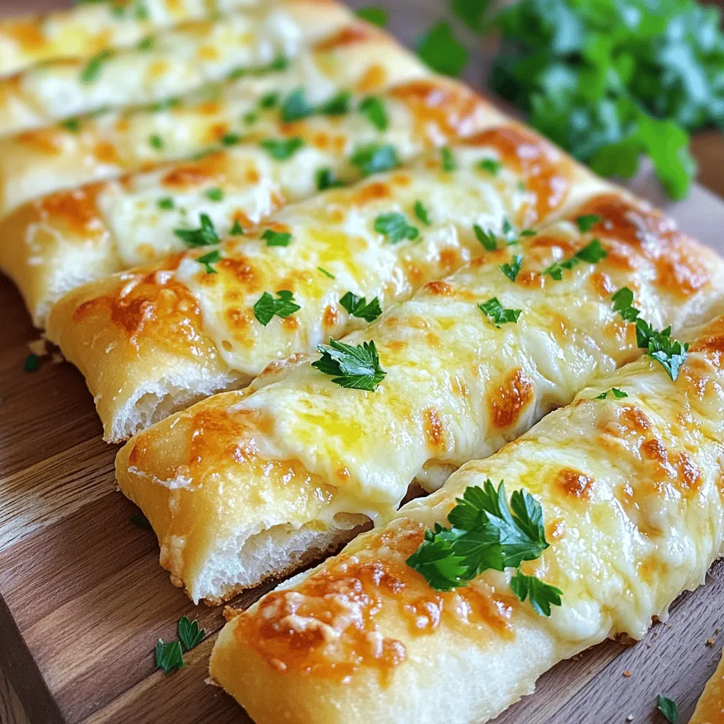 Um die perfekten Käse-Knoblauchbrotsticks zu machen, brauchst du einige Grundzutaten. Hier sind die Hauptbestandteile: - 240 ml warmes Wasser (43°C) - 2 Teelöffel aktive Trockenhefe - 2 Esslöffel Zucker - 360 g Weizenmehl (Typ 405) - 1 Teelöffel Salz - 2 Esslöffel Olivenöl - 60 g ungesalzene Butter, geschmolzen - 4 Zehen Knoblauch, fein gehackt - 100 g geriebener Mozzarella-Käse - 50 g geriebener Parmesan-Käse - 1 Teelöffel getrockneter Oregano - Frische Petersilie, gehackt (zum Garnieren) Diese Zutaten bilden die Basis für den köstlichen Geschmack und die Textur deiner Brotsticks. Es gibt viele Möglichkeiten, die Zutaten zu ersetzen, falls du etwas nicht zur Hand hast. Hier sind einige Alternativen: - Hefe: Verwende frische Hefe, wenn du sie hast. Du kannst auch selbstgemachten Sauerteig verwenden. - Mehl: Vollkornmehl oder Dinkelmehl können eine gesunde Option sein. - Olivenöl: Verwende Sonnenblumenöl oder Rapsöl für einen anderen Geschmack. - Käse: Feta oder Gouda sind auch lecker. Experimentiere mit deinem Lieblingskäse. Diese Alternativen helfen dir, die Brotsticks an deinen Geschmack anzupassen. Die Wahl des Käses macht einen großen Unterschied. Hier sind einige Tipps: - Mozzarella: Wähle frischen Mozzarella für einen cremigen Schmelz. - Parmesan: Verwende echten Parmesan für den besten Geschmack. - Mischung: Mische verschiedene Käsesorten für mehr Tiefe. Ein scharfer Käse kann den Geschmack anheben. - Qualität: Investiere in hochwertige Käsesorten. Sie machen deine Brotsticks noch besser. Mit diesen Tipps wählst du die perfekten Käsesorten für deine Käse-Knoblauchbrotsticks. Wenn du mehr über die Zubereitung erfahren möchtest, schau dir das [Full Recipe] an. Um die Käse-Knoblauchbrotsticks zuzubereiten, beginne mit den Vorbereitungen. Du brauchst warmes Wasser, Hefe und Zucker. Mische sie in einer Schüssel und lasse sie etwa 5 Minuten ruhen. Dies hilft der Hefe zu aktivieren. In einer großen Schüssel vermenge das Mehl und das Salz. Füge die Hefe-Mischung und das Olivenöl hinzu. Rühre alles gut, bis du einen glatten Teig hast. Knete den Teig auf einer bemehlten Fläche für 5-7 Minuten. Der Teig sollte elastisch und weich sein. Lege ihn dann in eine geölte Schüssel, decke ihn ab und lasse ihn an einem warmen Platz für 1 Stunde ruhen. Heize deinen Ofen auf 200°C vor. Nachdem der Teig aufgegangen ist, drücke ihn leicht mit der Faust durch. Rolle den Teig auf einer bemehlten Fläche zu einem Rechteck aus. Lege den Teig auf ein Backblech mit Backpapier. In einer kleinen Schüssel vermenge geschmolzene Butter, gehackten Knoblauch und Oregano. Pinsle diese Mischung gleichmäßig über den Teig. Streue dann den geriebenen Mozzarella und den Parmesan darüber. Jetzt schneide den Teig in Streifen, aber schneide nicht ganz durch. So bleiben die Sticks am Boden verbunden. Backe die Brotsticks für 15-20 Minuten, bis sie goldbraun sind. Nach dem Backen kannst du eventuell mehr Knoblauchbutter darüber träufeln. Lass die Käse-Knoblauchbrotsticks etwas abkühlen, bevor du sie servierst. Garniere die Sticks mit frisch gehackter Petersilie für Farbe und Frische. Für eine schöne Präsentation lege die Brotsticks auf ein Holzbrett oder einen dekorativen Teller. Du kannst sie mit Marinara-Soße oder einem Kräuterdip servieren. Das macht das Essen noch leckerer. Ein häufiger Fehler ist, die Hefe nicht richtig aktivieren. Achte darauf, das Wasser nicht zu heiß zu machen. Es sollte warm, aber nicht heiß sein. Wenn die Hefe nicht schäumt, ist sie möglicherweise tot. Verwende frische Hefe. Ein anderer Fehler ist das Überkneten des Teigs. Knete nur, bis der Teig glatt und elastisch ist. Zu langes Kneten macht das Brot zäh. Der Teig darf nicht zu trocken sein. Wenn er bröckelig wirkt, füge ein wenig mehr Wasser hinzu. Benutze Mehl, um die Arbeitsfläche leicht zu bestäuben. Das hilft, den Teig nicht festzukleben. Lass den Teig genug Zeit zum Gehen. Er sollte sich verdoppeln. Wenn dein Raum kalt ist, stelle den Teig in den Ofen, ohne ihn zu heizen. Um den Geschmack zu verbessern, füge frische Kräuter hinzu. Basilikum oder Thymian passen gut. Du kannst auch etwas Chili oder Paprika für mehr Würze verwenden. Mische die Käsesorten. Eine Kombination aus Mozzarella und Parmesan gibt einen tollen Geschmack. Vergiss nicht, die Knoblauchbutter gleichmäßig aufzutragen. Sie macht die Brotsticks besonders lecker. Für das vollständige Rezept und weitere Tipps, schau dir die [Full Recipe] an. {{image_4}} Um deine Käse-Knoblauchbrotsticks noch besser zu machen, füge zusätzliche Zutaten hinzu. Ein bisschen Chili oder Paprika bringt Würze. Du kannst auch frische Kräuter wie Basilikum oder Thymian nutzen. Diese Kräuter verleihen einen frischen Geschmack. Versuche, auch karamellisierte Zwiebeln oder Oliven hinzuzufügen. Diese Zutaten machen deine Brotsticks spannender. Wenn du eine vegane Variante magst, ersetze die Butter durch vegane Margarine. Für den Käse kannst du pflanzliche Alternativen nutzen. Achte darauf, dass sie gut schmelzen. Für glutenfreie Brotsticks verwende glutenfreies Mehl. Es gibt viele gute Marken auf dem Markt. So kannst du jeden in deiner Familie glücklich machen. Nutze die Saison für interessante Füllungen. Im Frühling sind frische Spargelstücke lecker. Im Herbst passen Kürbis oder Süßkartoffeln gut dazu. Du kannst die Füllung auch nach deinem Geschmack anpassen. Probiere verschiedene Kombinationen aus. So bleiben deine Käse-Knoblauchbrotsticks immer spannend und neu. Um die Käse-Knoblauchbrotsticks frisch zu halten, lege sie in einen luftdichten Behälter. Sie bleiben bei Raumtemperatur für bis zu drei Tage gut. Wenn du sie länger aufbewahren möchtest, empfiehlt sich der Kühlschrank. So bleiben sie bis zu einer Woche frisch. Achte darauf, dass die Brotsticks gut abgedeckt sind, um ein Austrocknen zu vermeiden. Du kannst die Brotsticks auch einfrieren. Lege sie in einen gefrierfesten Beutel oder Behälter. Sie halten sich bis zu drei Monate im Gefrierschrank. Um sie aufzutauen, lege sie einfach über Nacht in den Kühlschrank. Alternativ kannst du sie bei Raumtemperatur auftauen. Wenn du es eilig hast, lege sie in die Mikrowelle. Verwende die Auftaufunktion, um sie sanft zu erwärmen. Um die Brotsticks wieder knusprig zu machen, heize den Ofen auf 180°C vor. Lege die Brotsticks auf ein Backblech und erwärme sie für etwa 10 Minuten. So werden sie wieder schön warm und knusprig. Du kannst auch etwas Wasser in den Ofen geben, um die Feuchtigkeit zu erhöhen. Dadurch bleiben die Brotsticks weich und lecker. Du kannst die Käse-Knoblauchbrotsticks bis zu drei Tage in einem luftdichten Behälter aufbewahren. Die Frische hält sich am besten, wenn du sie im Kühlschrank lagerst. Wenn du die Sticks länger aufbewahren möchtest, empfehle ich, sie einzufrieren. So bleiben sie bis zu drei Monate lecker. Ja, du kannst die Brotsticks im Voraus zubereiten. Bereite den Teig bis zur ersten Gehzeit vor und forme die Sticks. Lege sie dann auf ein Backblech und decke sie ab. Du kannst sie bis zu 24 Stunden im Kühlschrank aufbewahren. Wenn du bereit bist, sie zu backen, lass sie einfach bei Raumtemperatur 30 Minuten ruhen, bevor du sie in den Ofen schiebst. Um die Brotsticks knuspriger zu machen, gibt es einige Tricks. Erstens, stelle sicher, dass dein Ofen gut vorgeheizt ist. Backe die Sticks auf einer heißen Backfläche, um die Hitze gleichmäßig zu verteilen. Zweitens, verwende weniger Butter auf der Oberseite oder füge etwas Mehl zur Teigmischung hinzu. Das hilft, die Feuchtigkeit zu reduzieren und die Sticks knuspriger zu machen. In diesem Blogbeitrag haben wir alles über Käse-Knoblauchbrotsticks behandelt. Wir haben die besten Zutaten, Alternativen und Tipps zur Käsewahl besprochen. Danach gab ich Ihnen eine Schritt-für-Schritt-Anleitung, mit der Sie perfekt knusprige Brotsticks zaubern. Außerdem fanden Sie hilfreiche Tipps, häufige Fehler und Varianten für jeden Geschmack. Denken Sie daran, wie Sie Ihre Brotsticks lagern und aufwärmen. Experimentieren Sie mit neuen Zutaten. So bleiben Ihre Brotsticks immer frisch und lecker. Genießen Sie das Backen!