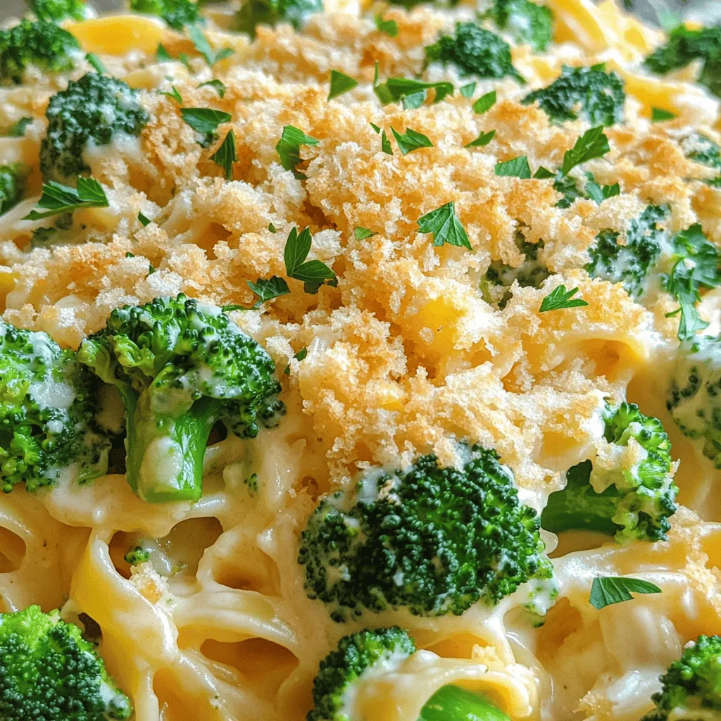 - 2 Tassen gekochtes Hähnchen - 3 Tassen Brokkoliröschen - 340 g Fettuccine-Nudeln - 480 ml Alfredo-Sauce - 1 Tasse geriebener Mozzarella-Käse Die Hauptzutaten sind einfach zu finden. Gekochtes Hähnchen macht Ihr Gericht herzhaft. Brokkoli bringt Farbe und Nährstoffe. Fettuccine-Nudeln geben eine tolle Basis. Die Alfredo-Sauce sorgt für Cremigkeit. Mozzarella-Käse macht alles lecker. - 1 Teelöffel Knoblauchpulver - 1 Teelöffel Zwiebelpulver - Salz und Pfeffer nach Geschmack - 1 Esslöffel Olivenöl Gewürze sind wichtig für den Geschmack. Knoblauchpulver und Zwiebelpulver bringen Tiefe. Salz und Pfeffer runden alles ab. Olivenöl hilft, die Zutaten zu vermischen. - 1/2 Tasse Semmelbrösel - Frische Petersilie zum Garnieren Toppings machen den Auflauf besonders. Semmelbrösel geben einen knusprigen Biss. Frische Petersilie sieht toll aus und bringt frischen Geschmack. Für das beste Ergebnis nutzen Sie die Zutaten aus dem Full Recipe. Heize den Ofen auf 175°C vor. Koche die Fettuccine wie auf der Packung beschrieben. Achte darauf, sie al dente zu kochen. Das gibt der Pasta eine gute Textur im Auflauf. Wenn du frischen Brokkoli nutzt, dämpfe die Röschen etwa 3-4 Minuten. Sie sollten leuchtend grün und leicht zart sein. Bei gefrorenem Brokkoli tauchst du ihn einfach auf. Beides funktioniert gut in diesem Rezept. Nimm eine große Schüssel. Kombiniere das gekochte Hähnchen, die Pasta, den Brokkoli und die Alfredo-Sauce. Füge auch Knoblauchpulver, Zwiebelpulver, Salz und Pfeffer hinzu. Mische alles gut, bis es gleichmäßig verteilt ist. Fette eine Auflaufform mit Olivenöl ein und fülle die Mischung hinein. Streue den geriebenen Mozzarella und den Parmesan gleichmäßig über die Mischung. Nimm eine kleine Schüssel und vermenge die Semmelbrösel mit etwas Olivenöl. Streue diese Mischung über den Käse. Das sorgt für einen tollen Crunch. Decke die Auflaufform mit Alufolie ab. Backe den Auflauf für 25 Minuten. Danach entferne die Folie und backe ihn weitere 10-15 Minuten. Die Oberfläche sollte goldbraun und sprudelnd sein. Nimm den Auflauf aus dem Ofen und lass ihn ein paar Minuten abkühlen. Dekoriere ihn mit gehackter Petersilie, bevor du ihn servierst. Dieses Gericht ist einfach und lecker! Für das komplette Rezept schaue dir die [Full Recipe] an. Die Konsistenz der Alfredo-Sauce ist wichtig für unseren Auflauf. Ich empfehle, eine selbstgemachte Sauce zu verwenden. So kannst du die Dicke genau steuern. Wenn du eine gekaufte Sauce nimmst, achte darauf, dass sie cremig ist. Du kannst die Sauce auch mit etwas Milch oder Sahne verdünnen, wenn sie zu dick ist. Um mehr Geschmack zu bekommen, kannst du zusätzliche Gewürze hinzufügen. Probiere etwas italienische Kräuter wie Oregano oder Basilikum. Ein Hauch von Paprika oder Cayennepfeffer gibt dem Gericht eine leichte Schärfe. Du kannst auch frischen Knoblauch verwenden, wenn du es magst. Experimentiere und finde deine perfekte Mischung. Die Backzeit ist entscheidend für den perfekten Auflauf. Ich empfehle, den Auflauf zuerst 25 Minuten abgedeckt zu backen. Das hilft, die Feuchtigkeit zu halten. Danach nimm die Folie ab und backe ihn weitere 10-15 Minuten. So wird die Oberseite schön goldbraun. Achte darauf, dass der Auflauf sprudelt, bevor du ihn herausnimmst. {{image_4}} Wenn du das Hähnchen ersetzen möchtest, kannst du Tofu verwenden. Tofu nimmt Aromen gut auf. Du kannst ihn einfach würzen und anbraten. Eine andere Option ist, mehr Gemüse zu nutzen. Zucchini, Paprika oder Karotten passen gut. Diese Gemüsesorten sorgen für Geschmack und Farbe im Auflauf. Fettuccine sind klassisch, aber es gibt viele Alternativen. Du kannst Penne oder Rigatoni verwenden. Diese Sorten sind robust und halten die Sauce gut. Auch Vollkornnudeln sind eine gesunde Wahl. Sie geben einen nussigen Geschmack und sind nahrhaft. Käse macht den Auflauf cremig und lecker. Neben Mozzarella und Parmesan kannst du auch Cheddar oder Gouda verwenden. Diese Käsesorten bringen einen neuen Geschmack. Experimentiere mit verschiedenen Kombinationen, um deinen Favoriten zu finden. Du kannst die Käsesorten nach Belieben mischen. So wird dein Chicken and Broccoli Alfredo Casserole noch aufregender. Für das vollständige Rezept schau dir die [Full Recipe] an. Um die Frische Ihres Chicken and Broccoli Alfredo Casserole zu erhalten, lassen Sie es zuerst abkühlen. Danach decken Sie die Auflaufform mit Frischhaltefolie oder einem Deckel ab. So bleibt der Auflauf saftig. Er hält sich im Kühlschrank bis zu drei Tage. Wenn Sie ihn länger aufbewahren möchten, empfehle ich das Einfrieren. Zum Aufwärmen nehmen Sie den Auflauf aus dem Kühlschrank. Heizen Sie den Ofen auf 175°C vor. Decken Sie die Auflaufform mit Alufolie ab, um ein Austrocknen zu vermeiden. Backen Sie den Auflauf für etwa 20 Minuten. Überprüfen Sie, ob er durchgehend heiß ist. Alternativ können Sie auch die Mikrowelle benutzen. Erhitzen Sie ihn in kurzen Intervallen, um eine gleichmäßige Wärme zu erzielen. Um den Auflauf einzufrieren, lassen Sie ihn vollständig abkühlen. Füllen Sie ihn in einen gefrierfesten Behälter oder wickeln Sie ihn gut in Frischhaltefolie ein. So bleibt er bis zu drei Monate frisch. Zum Auftauen legen Sie ihn einfach über Nacht in den Kühlschrank. Danach können Sie ihn wie gewohnt aufwärmen. So haben Sie immer eine köstliche Mahlzeit bereit! Der Auflauf hält sich gut im Kühlschrank. Du kannst ihn dort bis zu vier Tage lagern. Achte darauf, ihn in einem luftdichten Behälter aufzubewahren. Für längere Lagerung kannst du den Auflauf einfrieren. Er bleibt bis zu drei Monate frisch. Stelle sicher, dass du ihn gut in Frischhaltefolie einwickelst. So bleibt er vor Frostbrand geschützt. Ja, du kannst die Alfredo-Sauce ganz einfach selbst machen. Eine einfache Variante besteht aus Butter, Sahne und Parmesan. Hier ist ein schnelles Rezept: - 1/2 Tasse Butter - 1 Tasse Sahne - 1 Tasse geriebener Parmesan - Eine Prise Salz und Pfeffer Schmelze die Butter in einem Topf. Füge die Sahne hinzu und lasse sie kurz köcheln. Rühre den Parmesan ein, bis er schmilzt. So hast du eine leckere, selbstgemachte Sauce! Du kannst viele verschiedene Gemüsesorten in den Auflauf geben. Hier sind einige tolle Optionen: - Blumenkohl - Karotten - Spinat - Erbsen Diese Gemüsesorten passen gut zu Hähnchen und Alfredo-Sauce. Sie bringen zusätzliche Farben und Nährstoffe in dein Gericht. Experimentiere mit verschiedenen Kombinationen! Dieser Auflauf ist einfach und lecker, mit Zutaten wie Hähnchen, Brokkoli und Alfredo-Sauce. Ich hoffe, die Schritt-für-Schritt-Anleitung hilft dir, ihn leicht zuzubereiten. Denke daran, die Gewürze nach deinem Geschmack anzupassen. Du kannst sogar Varianten ausprobieren, wie eine vegetarische Version oder andere Käsesorten. Richtig gelagert, bleibt der Auflauf frisch und schmackhaft. Mit diesen Tipps und Tricks wirst du das Gericht perfekt hinbekommen. Viel Spaß beim Kochen und Genießen!